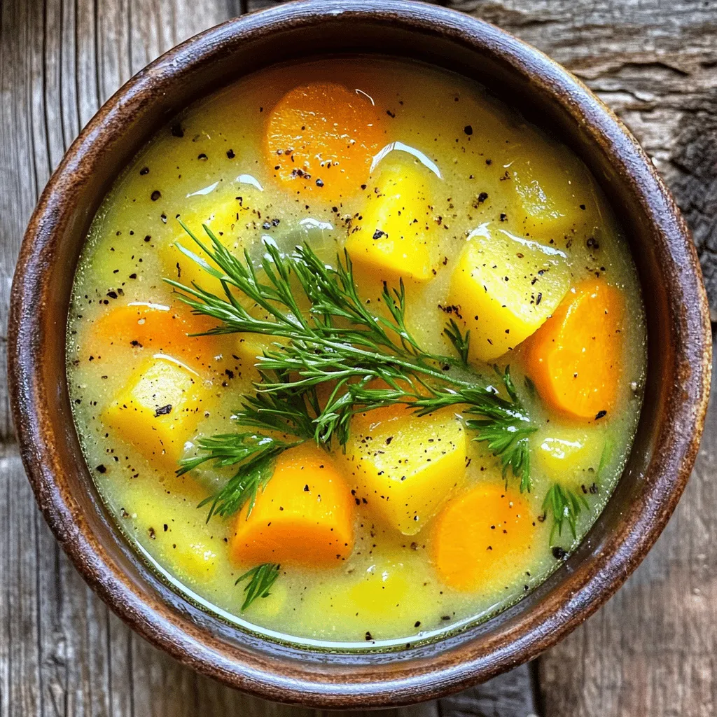 Um die traditionelle polnische Kartoffelsuppe zuzubereiten, brauchst du frische Zutaten. Die Basis sind festkochende Kartoffeln, Zwiebeln, Karotten und Sellerie. Du benötigst auch Gemüsebrühe, Lorbeerblatt, Butter, Dill, Sahne sowie Salz und Pfeffer. Diese Zutaten sorgen für den vollen Geschmack.