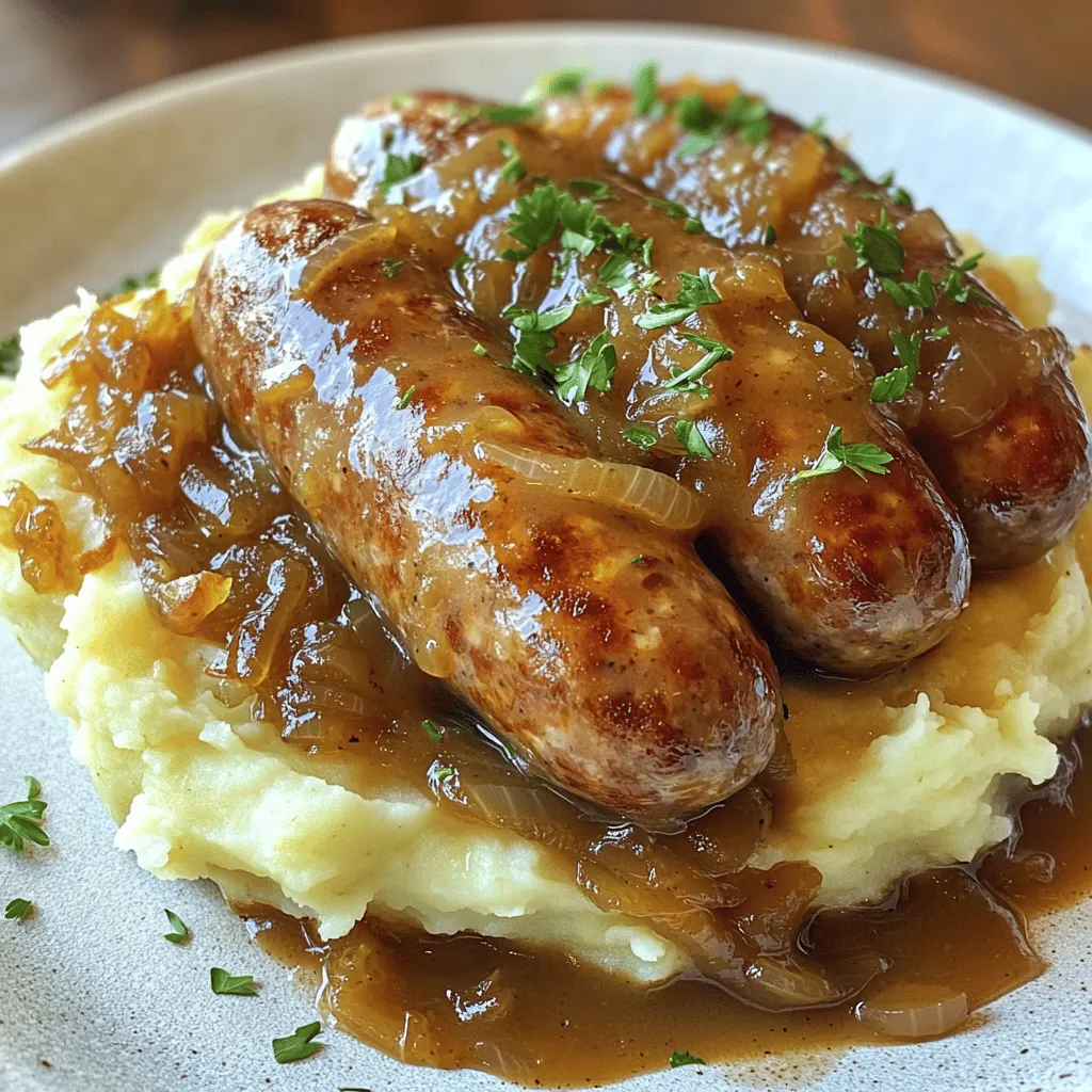 Bangers and Mash mit Zwiebelsoße ist ein einfaches, aber leckeres Gericht. Hier sind die Details zur Zubereitung.