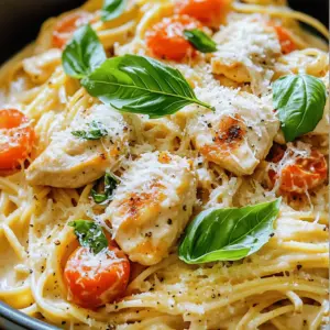 - 300 g Spaghetti - 2 Hähnchenbrustfilets in Scheiben geschnitten - 240 ml Sahne
