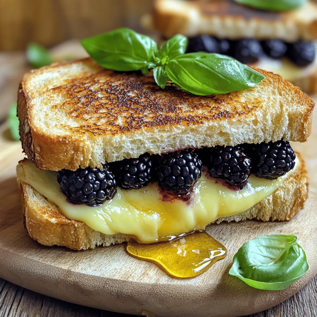 - 4 Scheiben Sauerteigbrot - 200g Brie-Käse, in Scheiben - 1 Tasse frische Brombeeren - 2 Esslöffel ungesalzene Butter, weich - 1 Esslöffel Honig - Frische Basilikumblätter (optional, zur Garnierung) - Salz und Pfeffer nach Geschmack