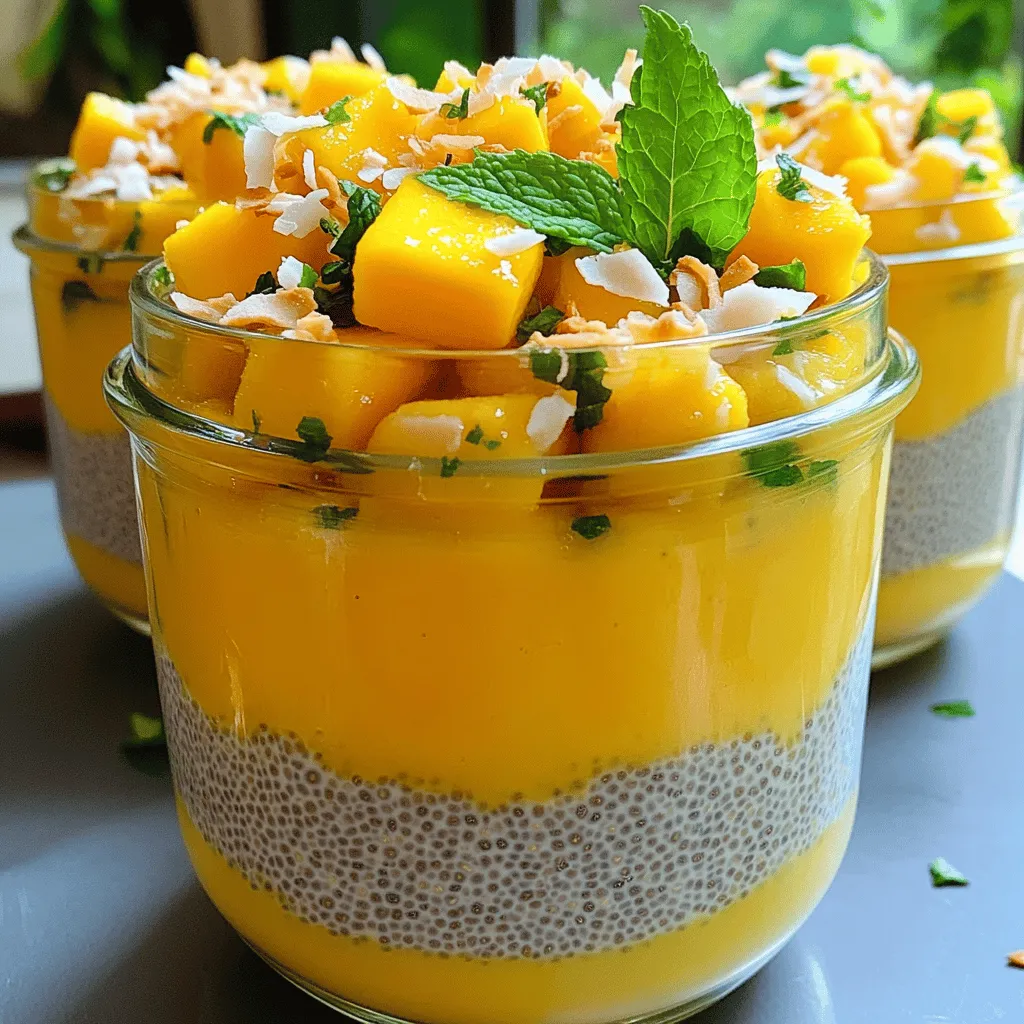 Für den Mango-Kokos-Chia-Pudding brauchen wir einige einfache, aber leckere Zutaten. Hier ist, was du benötigst: - 1 Tasse Kokosmilch (aus der Dose oder frisch) - 1/4 Tasse Chiasamen - 2 Esslöffel Honig oder Ahornsirup (nach Geschmack anpassen) - 1 Teelöffel Vanilleextrakt - 1 reife Mango, geschält und gewürfelt - Eine Prise Salz - Geröstete Kokosnussflocken (zum Garnieren) - Frische Minzblätter (optional, zum Garnieren) Diese Zutaten sind leicht zu finden und bringen viel Geschmack. Wenn du einige Zutaten nicht hast, gibt es Alternativen. Statt Kokosmilch kannst du Mandelmilch oder Sojamilch verwenden. Chiasamen sind wichtig, aber du kannst auch Leinsamen probieren. Wenn du keinen Honig hast, nimm Agavendicksaft oder einen anderen Süßstoff. Für die Mango kannst du auch Ananas oder Pfirsiche verwenden. Es ist einfach, das Rezept nach deinem Geschmack anzupassen. Mango-Kokos-Chia-Pudding ist nicht nur lecker, sondern auch gesund. Chiasamen sind reich an Ballaststoffen und Omega-3-Fettsäuren. Sie helfen dir, dich satt zu fühlen und sind gut für das Herz. Kokosmilch liefert gesunde Fette und Vitamine. Mango hat viel Vitamin C und A. Diese Nährstoffe unterstützen dein Immunsystem und deine Haut. Genieße diesen Pudding, um deinen Körper gut zu versorgen! Für das vollständige Rezept kannst du die [Full Recipe] anschauen. Um den Chia-Pudding zuzubereiten, beginne mit einer Schüssel. Gieße die Kokosmilch hinein. Füge dann den Honig oder Ahornsirup hinzu. Der Süßstoff macht den Pudding lecker. Jetzt kommt der Vanilleextrakt. Eine Prise Salz verstärkt den Geschmack. Rühre alles gut um, bis es gleichmäßig ist. Jetzt kommen die Chiasamen dazu. Hebe sie vorsichtig unter die Mischung. Das sorgt dafür, dass sie gleichmäßig verteilt sind. Danach decke die Schüssel ab. Stelle sie für mindestens 4 Stunden oder über Nacht in den Kühlschrank. So quellen die Chiasamen auf und der Pudding wird dick. Nach der Kühlzeit rühre den Pudding gut um, um Klumpen zu lösen. Nun ist es Zeit, die Schalen oder Gläser vorzubereiten. Verteile den Chia-Pudding gleichmäßig auf die Behälter. Die gewürfelte Mango kommt jetzt darauf. Sie bringt eine frische Note. Verteile die Mango schön gleichmäßig. Das sieht toll aus und schmeckt super. Um den Pudding zu verfeinern, streue geröstete Kokosnussflocken darüber. Dies gibt einen knusprigen Biss. Wenn du magst, füge frische Minzblätter hinzu. Sie bringen Farbe und einen frischen Duft. Serviere den Mango-Kokos-Chia-Pudding frisch und kühl. Ideal als gesundes Frühstück oder Snack. Du kannst ihn auch als Dessert anbieten. Er ist leicht und erfrischend. Falls du Gäste hast, bereite mehrere Schalen vor. So hat jeder seinen eigenen Pudding. Probiere auch, andere Früchte zu verwenden. Du kannst Beeren oder Ananas hinzufügen. Sie machen den Pudding noch bunter und schmackhafter. Für die vollständige Anleitung schau dir das [Full Recipe] an. Ein häufiger Fehler ist, die Chiasamen in der Mischung nicht gut zu verteilen. Wenn die Samen nicht gleichmäßig verteilt sind, können sie Klumpen bilden. Rühre die Mischung gut um, um das zu vermeiden. Ein weiterer Fehler ist, den Pudding nicht lange genug im Kühlschrank zu lassen. Mindestens vier Stunden sind wichtig, damit die Chiasamen quellen und die richtige Konsistenz erreichen. Um den Pudding cremiger zu machen, verwende eine vollfette Kokosmilch. Diese sorgt für eine reichhaltigere Textur. Du kannst auch ein wenig mehr Kokosmilch hinzufügen, wenn du es magst. Eine Prise mehr Vanilleextrakt gibt dem Pudding zusätzlichen Geschmack. Auch das Einmixen von etwas pürierter Mango kann die cremige Konsistenz verbessern. Du kannst den Mango-Kokos-Chia-Pudding leicht anpassen. Wenn du keine Mango magst, probiere Ananas oder Papaya. Diese Früchte passen gut zur Kokosmilch. Für eine schokoladige Note kannst du Kakaopulver hinzufügen. Wenn du eine nussige Note magst, füge Nussbutter hinzu. So wird der Pudding abwechslungsreich und bleibt spannend. Für das vollständige Rezept schaue dir den [Full Recipe] an. {{image_4}} Mango-Kokos-Chia-Pudding ist schon lecker, aber du kannst ihn leicht verändern. Ersetze die Mango durch andere Früchte. Probiere Ananas, Kiwi oder Papaya. Diese Früchte bringen eine frische Note. Du kannst auch Beeren wie Himbeeren oder Erdbeeren hinzufügen. Sie geben dem Pudding eine süße und saftige Textur. Misch die Früchte einfach unter den Pudding, bevor du ihn servierst. So wird jede Portion einzigartig. Für eine vegane Version brauchst du keine tierischen Produkte. Ersetze den Honig durch Ahornsirup oder Agavendicksaft. Diese Süßstoffe sind pflanzlich und passen gut zum Pudding. Achte darauf, dass die Kokosmilch ungesüßt ist, wenn du es magst. Du kannst auch pflanzliche Joghurtalternativen verwenden, um eine cremigere Konsistenz zu erreichen. Mango und Kokos sind toll, aber warum nicht neue Geschmäcker ausprobieren? Füge etwas Kakao hinzu, wenn du Schokolade magst. Das gibt dem Pudding eine schokoladige Note. Du kannst auch Gewürze wie Zimt oder Muskatnuss verwenden. Diese Gewürze bringen einen warmen Geschmack. Für einen besonderen Kick kannst du etwas Chili oder Ingwer hinzufügen. Das ist aufregend und sorgt für einen schönen Kontrast. Wenn du neugierig auf mehr Rezepte bist, schau dir das [Full Recipe] an und lass deiner Kreativität freien Lauf! Um deinen Mango-Kokos-Chia-Pudding frisch zu halten, lege ihn in einen luftdichten Behälter. Das schützt vor Gerüchen und hält die Textur schön. Stelle sicher, dass der Behälter sauber und trocken ist. So bleibt der Pudding lecker und schmackhaft. Achte darauf, ihn in den Kühlschrank zu stellen, wo es kühl ist. Im Kühlschrank bleibt dein Pudding etwa 4 bis 5 Tage frisch. Nach dieser Zeit kann er an Geschmack verlieren. Wenn du merkst, dass er nicht mehr gut riecht oder die Konsistenz sich ändert, schmeiß ihn weg. Es ist besser, auf Nummer sicher zu gehen. Wenn du mehr Pudding gemacht hast, kannst du ihn auch einfrieren. Fülle den Pudding in gefriersichere Behälter. Lass dabei etwas Platz, da er beim Gefrieren an Volumen zunimmt. So bleibt er bis zu 2 Monate haltbar. Um ihn wieder zu genießen, tau ihn im Kühlschrank über Nacht auf. Rühre ihn gut durch, bevor du ihn servierst. So erhältst du die beste Konsistenz. Für das vollständige Rezept schau dir den Full Recipe an. Die Zubereitung dauert nur 15 Minuten. Dann muss der Pudding für mindestens 4 Stunden in den Kühlschrank. Am besten ist es, den Pudding über Nacht kühlzustellen. So wird er schön fest und cremig. Ja, du kannst Honig leicht durch andere Süßstoffe ersetzen. Ahornsirup ist eine tolle Wahl. Du kannst auch Agavendicksaft oder Stevia verwenden. Achte darauf, die Menge nach deinem Geschmack anzupassen. Absolut! Mango-Kokos-Chia-Pudding ist eine gesunde Option für Kinder. Er enthält keine künstlichen Zutaten. Chiasamen sind reich an Ballaststoffen und Omega-3-Fettsäuren. Der Pudding ist auch einfach herzustellen, was ihn perfekt für die ganze Familie macht. Im Blogbeitrag haben wir die Hauptzutaten und deren Vorteile für Mango-Kokos-Chia-Pudding behandelt. Ich habe Ihnen eine Schritt-für-Schritt-Anleitung zur Zubereitung gegeben und Tipps für die perfekte Konsistenz geteilt. Sie wissen nun, wie Sie kreative Variationen bekommen und den Pudding richtig lagern. Denken Sie daran, häufige Fehler zu vermeiden und Ihre eigene Note einzubringen. Chia-Pudding ist nahrhaft und einfach zuzubereiten. Genießen Sie Ihr gesundes Dessert!