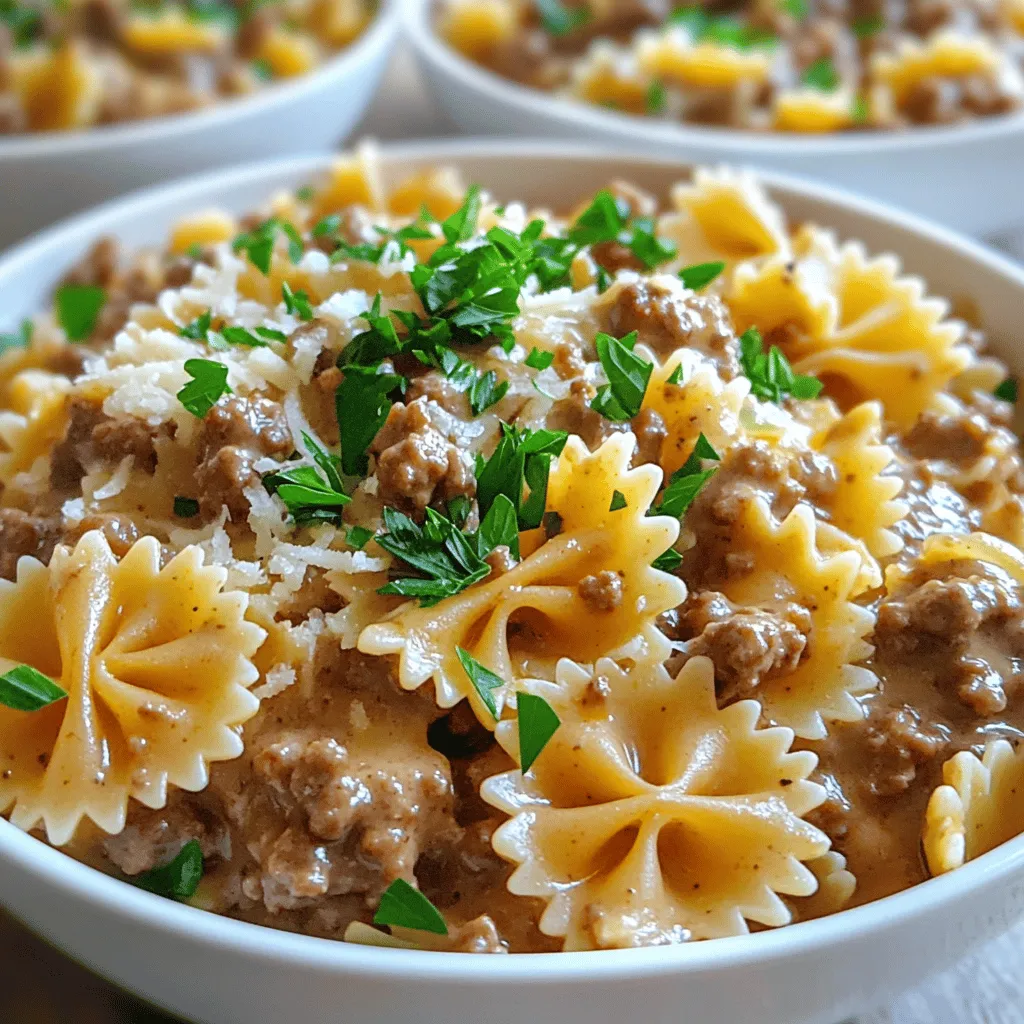 - 225 g Farfalle (Schmetterlingsnudeln) - 450 g Rinderhackfleisch - 240 g Velveeta Käse, gewürfelt