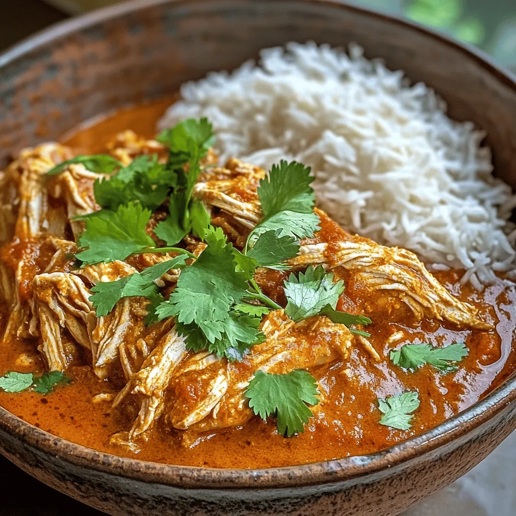 Für ein tolles Hühnchen Tikka Masala brauchst du: - 680 g Hähnchenschenkel, ohne Knochen und Haut - 1 mittelgroße Zwiebel, fein gehackt - 4 Knoblauchzehen, gehackt - 2,5 cm Ingwer, gerieben - 1 Dose (400 g) zerdrückte Tomaten - 240 ml Kokosmilch - 2 Esslöffel Tomatenmark Diese Zutaten bilden die Basis. Sie sorgen für den vollen Geschmack und die richtige Konsistenz. Das Hähnchen ist zart und saftig. Die Tomaten und Kokosmilch geben eine cremige Note. Die Gewürze machen den Unterschied. Du brauchst: - 2 Esslöffel Garam Masala - 2 Teelöffel gemahlener Kreuzkümmel - 1 Teelöffel gemahlener Koriander - 1 Teelöffel Paprika - 1 Teelöffel Kurkuma - 1 Teelöffel Cayennepfeffer (nach Geschmack anpassen) - Salz und Pfeffer nach Geschmack Garam Masala ist ein wichtiger Teil. Es bringt Wärme und Tiefe. Kreuzkümmel und Koriander fügen erdige Noten hinzu. Paprika und Kurkuma sorgen für Farbe und Geschmack. Cayennepfeffer gibt den Kick, den viele lieben. Um das Gericht gesünder zu machen, kannst du einige Varianten ausprobieren: - Ersetze Hähnchen durch Kichererbsen für eine vegetarische Option. - Füge frisches Gemüse wie Spinat oder Paprika hinzu. - Verwende fettarme Kokosmilch oder Joghurt für eine leichtere Sauce. Diese Alternativen machen das Gericht vielseitig und nahrhaft. Du kannst die Aromen anpassen und neue Texturen hinzufügen. So bleibt das Rezept spannend und lecker. Wenn du mehr über das Rezept erfahren möchtest, schau dir die [Full Recipe]. Zuerst nehme ich die Hähnchenschenkel. Ich vermische sie mit Salz, Pfeffer und Garam Masala. Dann füge ich Kreuzkümmel, Koriander, Paprika, Kurkuma und Cayennepfeffer hinzu. Ich achte darauf, dass das Hähnchen gut gewürzt ist. Die Gewürze machen das Fleisch zart und aromatisch. Diese Marinade kann ich auch einige Stunden stehen lassen. Das gibt mehr Geschmack. Ich erhitze das Olivenöl in einer Pfanne. Bei mittlerer Hitze brate ich die Zwiebeln für etwa fünf bis sieben Minuten. Sie sollten glasig und weich sein. Dann füge ich den Knoblauch und den Ingwer hinzu. Ich brate alles eine weitere Minute, bis es duftet. Das Anbraten bringt die Aromen hervor. So wird das Gericht noch besser. Ich gebe die angebratenen Zwiebeln, den Knoblauch und den Ingwer in den Slow Cooker. Dann kommt das marinierte Hähnchen dazu. Als Nächstes füge ich die zerdrückten Tomaten und die Kokosmilch hinzu. Ich gebe auch das Tomatenmark dazu. Jetzt vermische ich alles gut. Der Slow Cooker macht die Arbeit für mich. Ich decke ihn zu und lasse das Gericht garen. So einfach ist es, Hühnchen Tikka Masala zuzubereiten. Für das vollständige Rezept schaue dir das Full Recipe an. Die Zeit im Slow Cooker ist wichtig. Für zartes Hühnchen koche es sechs bis sieben Stunden auf niedriger Stufe oder drei bis vier Stunden auf hoher Stufe. Überprüfe das Hähnchen gegen Ende der Garzeit. Es sollte leicht auseinanderfallen. Wenn du mehr Zeit hast, wähle die niedrige Stufe. Das gibt den Aromen Zeit, sich zu entwickeln. Die Sauce ist der Star dieses Gerichts. Du kannst die Schärfe einfach ändern. Wenn du weniger Schärfe magst, reduziere den Cayennepfeffer. Möchtest du mehr Geschmack? Füge mehr Gewürze hinzu. Ein Spritzer Zitronensaft kann ebenfalls helfen, die Aromen aufzufrischen. Magst du cremigere Saucen? Dann erhöhe die Kokosmilch. Präsentiere dein Hühnchen Tikka Masala in schönen Schalen. Garnieren mit frischem Koriander sieht toll aus. Serviere es mit lockerem Basmati-Reis oder warmem Naan-Brot. Das Brot eignet sich perfekt zum Eintunken. Ein Spritzer Kokosmilch oben drauf gibt einen eleganten Touch. Deine Gäste werden beeindruckt sein! {{image_4}} Wenn du eine vegetarische Variante möchtest, ersetze das Hähnchen durch Kichererbsen oder Tofu. Beide Optionen nehmen die Gewürze gut auf. Du kannst auch gemischtes Gemüse wie Blumenkohl oder Paprika verwenden. Stelle sicher, dass du diese Zutaten gleich in den Slow Cooker gibst. Die Kochzeit bleibt gleich, aber das Gemüse sollte zart sein. Experimentiere mit Gewürzen! Du kannst Garam Masala durch Curry-Pulver ersetzen, wenn du einen anderen Geschmack magst. Füge auch etwas Zimt oder Nelken hinzu, um Tiefe zu schaffen. Wenn du die Schärfe magst, erhöhe den Cayennepfeffer oder füge frische Chilischoten hinzu. Sei kreativ und passe die Zutaten nach deinem Geschmack an! Serviere dein Tikka Masala mit verschiedenen Beilagen. Basmati-Reis ist klassisch, aber Quinoa oder sogar Couscous passen gut. Naan-Brot ist perfekt zum Eintunken in die Sauce. Probiere auch Joghurt oder Mango-Chutney als Beilage aus. Diese Optionen bringen Abwechslung auf den Tisch und machen das Gericht noch spannender. Lagere das Hühnchen Tikka Masala in einem luftdichten Behälter. Stelle sicher, dass es ganz abgekühlt ist, bevor du es wegstellst. So bleibt der Geschmack frisch. Du kannst es im Kühlschrank für bis zu drei Tage aufbewahren. Achte darauf, dass der Behälter gut verschlossen ist. Dies verhindert, dass das Gericht Gerüche von anderen Lebensmitteln aufnimmt. Wenn du das Hühnchen Tikka Masala länger aufbewahren möchtest, friere es ein. Fülle das Gericht in gefriergeeignete Behälter oder Beutel. Drücke so viel Luft wie möglich heraus, bevor du sie schließt. So bleibt die Qualität des Essens erhalten. Das gefrorene Tikka Masala hält sich bis zu drei Monate gut. Wenn du bereit bist, es zu essen, lass es im Kühlschrank über Nacht auftauen. Um die Reste aufzuwärmen, kannst du die Mikrowelle oder den Herd nutzen. Wenn du die Mikrowelle verwendest, gib das Hühnchen in eine Schüssel und decke es ab. Erhitze es in Intervallen von einer Minute, bis es heiß ist. Beim Herd solltest du das Gericht in einen Topf geben. Erhitze es bei mittlerer Hitze und rühre oft um, damit es gleichmäßig warm wird. So bleibt der Geschmack frisch und lecker. Ein Slow Cooker benötigt etwa 6-7 Stunden auf niedriger Stufe. Auf hoher Stufe sind es 3-4 Stunden. Diese Zeit reicht, damit das Hähnchen zart wird. Die Gewürze ziehen in die Sauce ein und sorgen für tollen Geschmack. Wenn du das Hähnchen zart zubereitest, kannst du es leicht mit einer Gabel zerkleinern. Ja, du kannst Hühnchen Tikka Masala auch im Ofen machen. Dafür brate die Zwiebeln und Gewürze zuerst an. Dann legst du alles in eine Auflaufform. Bedecke die Form mit Folie und backe sie bei 180 Grad Celsius für etwa 45-60 Minuten. Achte darauf, dass das Hähnchen durchgegart ist. Das beste Brot für Hühnchen Tikka Masala ist Naan. Naan ist weich und perfekt zum Eintunken in die Sauce. Du kannst auch Basmati-Reis servieren. Reis nimmt die Sauce gut auf und ergänzt den Geschmack. Wenn du eine gesunde Option willst, probiere Vollkorn-Naan oder Pitabrot. Hühnchen Tikka Masala ist ein tolles Gericht. Wir haben die besten Zutaten besprochen. Du hast gelernt, wie man das Fleisch mariniert und würzt. Auch die Zubereitung im Slow Cooker war Teil unserer Anleitung. Tipps zur Garzeit und der Sauce helfen dir, das Essen zu perfektionieren. Denk auch an die köstlichen Variationen, die wir vorgestellt haben. Lagere deine Reste richtig, damit sie frisch bleiben. Mit diesen Tipps kannst du dein eigenes Hühnchen Tikka Masala genießen. Probier es aus und schaffe deine eigene Küche zu Hause!