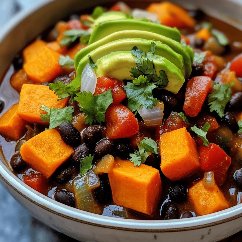 - 2 mittelgroße Süßkartoffeln, geschält und gewürfelt - 1 Dose (425 g) schwarze Bohnen, abgespült und abgetropft - 1 Dose (400 g) gewürfelte Tomaten mit grünen Chilis Die Süßkartoffeln sind die Hauptzutat. Sie geben dem Chili eine süße Note. Außerdem sorgen sie für eine tolle Textur. Schwarze Bohnen fügen viel Protein hinzu. Sie machen das Gericht nahrhaft und sättigend. Die gewürfelten Tomaten bringen Frische und eine gewisse Säure. Diese Kombination macht das Chili besonders lecker. - 1 Esslöffel Chili-Pulver - 1 Teelöffel Kreuzkümmel - 1 Teelöffel geräuchertes Paprika Gewürze bringen Geschmack. Chili-Pulver macht das Chili pikant. Kreuzkümmel sorgt für einen warmen, erdigen Geschmack. Geräuchertes Paprika fügt eine rauchige Note hinzu. Diese Gewürze harmonieren perfekt mit den anderen Zutaten. Sie machen das Chili zu einem echten Fest für die Sinne. - Frischer Koriander - Avocadoscheiben Garnierungen sind das i-Tüpfelchen. Frischer Koriander bringt eine leichte Frische. Er hebt den Geschmack des Chilis hervor. Avocadoscheiben machen das Gericht cremig. Sie bringen auch gesunde Fette mit. Diese Optionen machen das Chili noch besser und ansprechender. Für die vollständige Anleitung zum Kochen von Süßkartoffel und schwarzen Bohnen Chili, schau dir das Full Recipe an. Zuerst schälen wir die Gemüse. Nimm zwei Süßkartoffeln und schneide sie in kleine Würfel. Das macht das Kochen leichter. Dann würfelst du eine Zwiebel und eine rote Paprika. Diese geben viel Geschmack. Jetzt kommen die schwarzen Bohnen. Öffne die Dose und spüle die Bohnen unter kaltem Wasser ab. So entfernst du die Konservierungsstoffe. Das macht sie gesünder. Erhitze zwei Esslöffel Olivenöl in einem großen Topf. Füge die gewürfelte Zwiebel und die Paprika hinzu. Brate sie etwa fünf Minuten lang an. Rühre dabei gelegentlich um. Das Gemüse soll weich werden und gut duften. Jetzt kommt der Knoblauch. Füge zwei gehackte Knoblauchzehen hinzu und brate sie eine weitere Minute. Dann gib die gewürfelten Süßkartoffeln in den Topf. Streue Chili-Pulver, Kreuzkümmel und geräuchertes Paprika darüber. Rühre alles gut um. Die Süßkartoffeln sollen die Gewürze aufnehmen. Füge nun die Gemüsebrühe und die gewürfelten Tomaten in den Topf. Rühre alles gut durch. Bringe die Mischung zum Kochen. Dann reduziere die Hitze. Decke den Topf ab und lasse das Chili 20 bis 25 Minuten köcheln. Die Süßkartoffeln sind fertig, wenn sie weich sind. Jetzt kannst du die schwarzen Bohnen einrühren. Lass das Chili weitere fünf Minuten köcheln. So wird alles schön warm. Für die genaue Anleitung und alle Schritte, schau dir das [Full Recipe] an. Um die beste Konsistenz für dein Süßkartoffel und schwarze Bohnen Chili zu erreichen, achte auf das richtige Verhältnis von Brühe und Gemüse. Eine gute Menge ist etwa 240 ml Brühe für die Menge an Gemüse, die wir verwenden. Wenn du das Chili dicker magst, reduziere die Brühe. Wenn es flüssiger sein soll, füge mehr Brühe hinzu. Du kannst auch nach deinem persönlichen Geschmack anpassen. Probiere es einfach aus und finde heraus, was dir am besten gefällt. Um Zeit bei der Zubereitung zu sparen, kannst du die Vorbereitungszeit optimieren. Schneide das Gemüse im Voraus und bewahre es im Kühlschrank auf. So kannst du schnell loslegen. Eine andere Möglichkeit ist das Vorkochen. Du kannst das Chili auch in größeren Mengen zubereiten und einfrieren. So hast du immer eine schnelle Mahlzeit zur Hand. Du kannst dein Chili noch gesünder machen, indem du weitere Gemüsearten hinzufügst. Zucchini oder Karotten passen gut und bringen zusätzliche Nährstoffe. Auch Proteinquellen kannst du erweitern. Du könntest Quinoa oder Linsen hinzufügen, wenn du mehr Eiweiß möchtest. Diese Ergänzungen machen das Gericht nahrhafter und leckerer. {{image_4}} Du kannst das Rezept leicht anpassen, um es vegan und glutenfrei zu machen. Die Hauptzutaten, wie Süßkartoffeln und schwarze Bohnen, sind bereits perfekt dafür. Verwende glutenfreie Brühe, um sicherzustellen, dass dein Chili für alle geeignet ist. Du kannst auch frische Kräuter wie Oregano oder Thymian hinzufügen, um den Geschmack zu verbessern. Wenn du dein Chili schärfer magst, füge mehr Chilisorten hinzu oder verwende scharfe Soße. Jalapeños oder Habaneros bringen viel Geschmack und Hitze. Du kannst auch die Menge des Chili-Pulvers erhöhen. Achte darauf, die Schärfe langsam zu steigern, damit es nicht zu scharf wird. Um dein Chili noch nahrhafter zu machen, kannst du Quinoa oder Reis hinzufügen. Diese Beilagen machen das Gericht sättigender. Wenn du etwas Käse magst, streue geriebenen Käse über das Chili, bevor du es servierst. Das schmelzende Käse gibt dem Gericht eine schöne Cremigkeit. Du findest die genauen Zubereitungsschritte im Full Recipe. Das Chili hält sich im Kühlschrank bis zu fünf Tage. Um die Frische zu bewahren, wähle ein luftdichtes Behältnis. So bleibt der Geschmack und die Konsistenz optimal. Um das Chili einzufrieren, lasse es zuerst abkühlen. Fülle es dann in einen gefrierfesten Behälter oder in Gefrierbeutel. Vergiss nicht, das Datum aufzuschreiben. So behältst du den Überblick. Zum Auftauen lege es einfach in den Kühlschrank über Nacht. Du kannst es auch in der Mikrowelle auftauen. Hast du Reste? Das ist super! Du kannst das Chili in Tacos oder Burritos verwenden. Eine andere Idee ist, es über Reis zu geben. So schaffst du schnell neue Gerichte. Sei kreativ und genieße die Vielfalt! Du kannst das Chili im Kühlschrank bis zu fünf Tage aufbewahren. Achte darauf, es in einem luftdichten Behälter zu lagern. Wenn du das Chili länger aufbewahren möchtest, friere es ein. Im Gefrierschrank bleibt es bis zu drei Monate frisch. Zum Auftauen, lasse es über Nacht im Kühlschrank. Erwärme es dann auf dem Herd oder in der Mikrowelle. Ja, du kannst andere Bohnen verwenden. Weiße Bohnen oder Kidneybohnen sind gute Alternativen. Sie bieten einen anderen Geschmack und Textur. Achte darauf, die Bohnen gut abzuspülen, um den Geschmack zu verbessern. Du kannst auch eine Mischung aus verschiedenen Bohnen verwenden, um mehr Vielfalt in dein Chili zu bringen. Ja, dieses Chili ist sehr gesund. Es bietet viele Nährstoffe. Süßkartoffeln sind reich an Ballaststoffen und Vitaminen. Schwarze Bohnen liefern hochwertige Proteine und Mineralstoffe. Das Chili hat wenig Fett und viel Gemüse. Es ist auch reich an Antioxidantien, die gut für die Gesundheit sind. Diese Kombination macht das Gericht nahrhaft und sättigend. Zu diesem Chili passen viele Beilagen. Reis oder Quinoa sind eine tolle Option. Sie machen das Gericht noch sättigender. Auch frisches Brot oder Tortillas sind lecker dazu. Du kannst das Chili auch mit frischem Koriander und Avocadoscheiben garnieren. Diese Beilagen bringen zusätzliche Aromen und Texturen in dein Essen. Wenn du magst, füge etwas Käse hinzu. Dieses Chili-Rezept bietet eine einfache Anleitung mit gesunden Zutaten. Wir haben Süßkartoffeln, schwarze Bohnen und Gewürze betrachtet, die für Geschmack sorgen. Die Zubereitung im Topf ist schnell und unkompliziert. Beachte die Tipps zur Konsistenz und Zeitersparnis. Variationen ermöglichen Anpassungen für spezielle Diäten. Hast du Reste? Du kannst sie einfrieren oder kreativ verwenden. Dieses Gericht ist nicht nur lecker, sondern auch gesund. Probiere es aus und bereichere deine Küche!