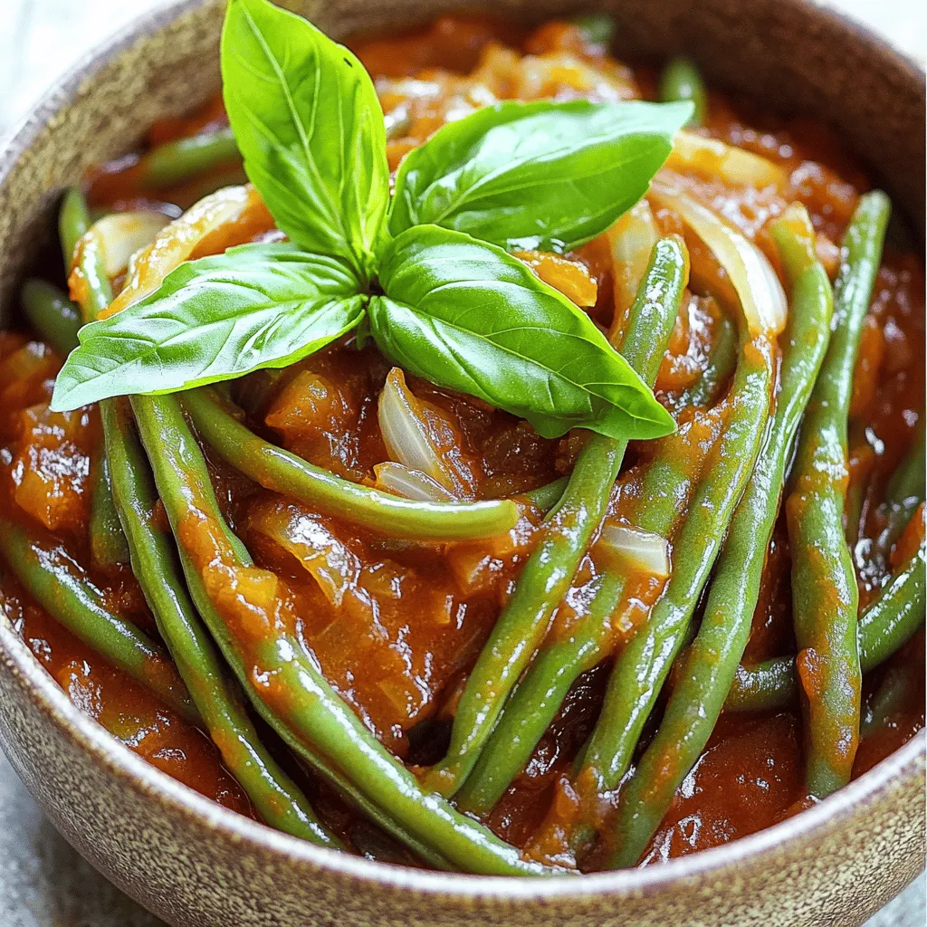 Grüne Bohnen in Tomatensauce sind einfach und gesund. Die besten Zutaten sind frisch und lecker.