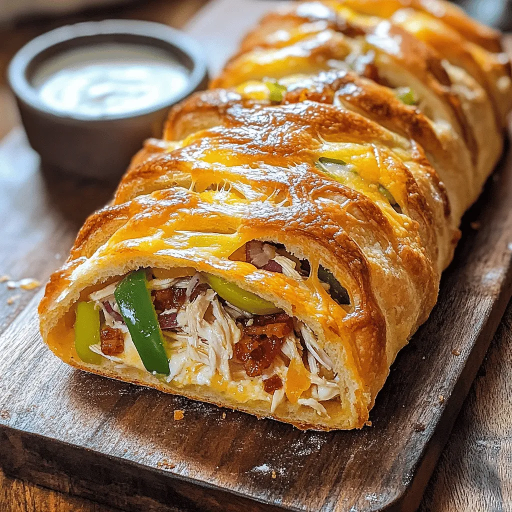Für ein leckeres Chicken Bacon Ranch Stromboli brauchst du folgende Hauptzutaten: - 1 rotisserie Hähnchen, zerlegt - 200 g Bacon, knusprig gebraten und zerbröselt - 150 g geriebener Mozzarella-Käse - 150 g Frischkäse, weich - 1/2 Tasse Ranch-Dressing - 1 Päckchen Pizzateig (400 g) - 1/2 Tasse in Scheiben geschnittene grüne Paprika - 1/2 Tasse in Scheiben geschnittene rote Zwiebel