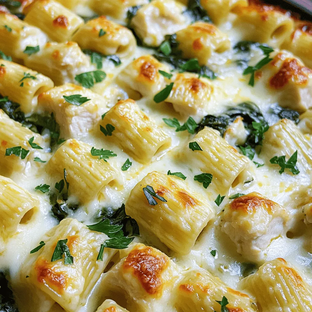 - 300 g Penne oder Fusilli Pasta - 500 g Hähnchenbrust, in Würfel geschnitten - 4 Knoblauchzehen, fein gehackt