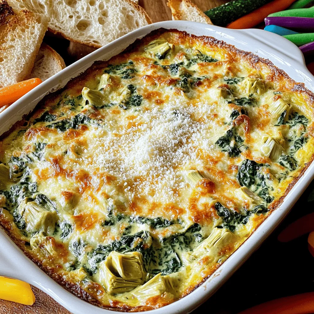 Für einen leckeren cremigen Spinach-Artischocken-Dip benötigst du ein paar Hauptzutaten. Diese sorgen für den tollen Geschmack und die cremige Textur des Dips. Hier sind die Zutaten: - 1 Tasse gefrorener Spinat, aufgetaut und gut abgetropft - 1 Tasse Dosenaartischockenherzen, abgetropft und grob gehackt - 1 Tasse Frischkäse, weich gemacht - ½ Tasse saure Sahne - ½ Tasse Mayonnaise - 1 Tasse geriebener Mozzarella-Käse - ½ Tasse geriebener Parmesan-Käse - 2 Knoblauchzehen, fein gehackt - 1 Teelöffel Zitronensaft - Salz und Pfeffer nach Geschmack - ¼ Teelöffel rote Pfefferflocken (optional für eine pikante Note) Diese Zutaten ergeben eine tolle Basis für deinen Dip. Der Spinat und die Artischocken bringen eine schöne Frische, während die Käsesorten für die Cremigkeit sorgen. Du kannst den Dip nach deinem Geschmack anpassen. Hier sind einige beliebte Ergänzungen und Gewürze, die du verwenden kannst: - Frische Kräuter wie Petersilie oder Schnittlauch - Jalapeños für extra Schärfe - Paprika für eine süße Note - Zwiebelpulver oder Knoblauchpulver für mehr Geschmack Diese Zutaten können deinen Dip noch leckerer machen. Experimentiere damit, um deinen perfekten Geschmack zu finden. Wenn du eine spezielle Diät hast, gibt es einfache Alternativen. Hier sind einige Ersetzbare Zutaten: - Verwende veganen Frischkäse und pflanzliche Mayo für eine vegane Version - Griechischer Joghurt kann die saure Sahne ersetzen - Blumenkohlpüree ist eine großartige, kalorienarme Option Mit diesen Ersetzungen kannst du sicherstellen, dass jeder deinen Dip genießen kann. Die Möglichkeiten sind vielfältig! Wenn du mehr Informationen und Rezepte möchtest, schau dir das Full Recipe an. Um diesen cremigen Spinach Artichoke Dip zuzubereiten, folge einfach diesen Schritten. Zuerst heize deinen Ofen auf 190°C (375°F) vor. In einer großen Schüssel mische den weichen Frischkäse, die saure Sahne und die Mayonnaise. Rühre, bis die Mischung schön glatt ist. Jetzt füge die abgetropften Artischockenherzen und den aufgetauten Spinat hinzu. Vergiss nicht den gehackten Knoblauch, den Mozzarella und den Parmesan. Rühre alles gut durch, bis die Zutaten gut vermischt sind. Gib zum Schluss den Zitronensaft dazu und würze die Mischung mit Salz, Pfeffer und roten Pfefferflocken, wenn du etwas Schärfe magst. Überführe die Mischung in eine Auflaufform und verteile sie gleichmäßig. Backe den Dip im vorgeheizten Ofen für etwa 20 bis 25 Minuten. Du möchtest, dass der Dip heiß und sprudelnd wird. Achte darauf, dass die Oberfläche leicht goldbraun ist. Das gibt dem Dip eine schöne Textur und ein tolles Aussehen. Wenn die Zeit vorbei ist, nimm den Dip aus dem Ofen. Lass ihn kurz abkühlen, bevor du ihn servierst. Das macht das Essen angenehmer! Serviere den Dip heiß, damit er seine beste Konsistenz hat. Knuspriges Brot, Tortilla-Chips oder frisches Gemüse passen perfekt dazu. Du kannst auch etwas zusätzlichen Parmesan oder frische Petersilie als Garnitur verwenden. Das sieht nicht nur gut aus, sondern bringt auch zusätzlichen Geschmack. Für die vollständige Rezeptur, schau dir das Rezept an. Es könnte dir helfen, alles richtig zu machen! Wenn du deinen cremigen Spinach-Artischocken-Dip machst, gibt es einige Fehler, die du vermeiden solltest. - Zu viel Flüssigkeit: Achte darauf, dass der Spinat gut abgetropft ist. Zu viel Wasser macht den Dip dünn und weniger lecker. - Nicht genug Würze: Vergiss nicht, ausreichend Salz und Pfeffer hinzuzufügen. Eine gute Würze hebt den Geschmack. - Überbacken: Backe den Dip nur so lange, bis die Oberfläche goldbraun ist. Zu langes Backen macht ihn trocken. Um deinen Dip noch cremiger zu machen, gibt es ein paar einfache Tricks. - Mehr Frischkäse: Füge etwas mehr Frischkäse hinzu. Das macht ihn besonders reichhaltig und lecker. - Sahne statt saure Sahne: Du kannst die saure Sahne durch Schlagsahne ersetzen. Das sorgt für eine noch cremigere Textur. - Zusätzlicher Käse: Mehr Mozzarella oder Parmesan verstärkt den cremigen Effekt. Die richtigen Werkzeuge machen das Kochen einfacher und schneller. Hier sind einige nützliche Utensilien für deinen Dip. - Rührschüssel: Eine große Schüssel ist wichtig, um alle Zutaten gut zu vermengen. - Mikrowelle oder Ofen: Du brauchst diese, um den Dip perfekt zu backen. - Küchenmaschine: Wenn du eine hast, kannst du die Zutaten schnell und gleichmäßig pürieren. - Löffel oder Spatel: Damit kannst du alles gut vermischen und in die Auflaufform geben. Mit diesen Tipps und Tricks wird dein cremiger Spinach-Artischocken-Dip ein Hit! Für das vollständige Rezept schau dir den Full Recipe an. {{image_4}} Wenn du eine vegetarische oder vegane Version des cremigen Spinach-Artischocken-Dips machen möchtest, gibt es viele einfache Wege. Du kannst den Frischkäse durch veganen Frischkäse ersetzen. Statt saurer Sahne kannst du pflanzliche Joghurtalternativen verwenden. Für die Mayonnaise gibt es auch vegane Marken. Diese Anpassungen machen den Dip lecker und für alle geeignet. Um deinem Dip einen neuen Twist zu geben, probiere verschiedene Gewürze aus. Füge etwas geräucherte Paprika für einen rauchigen Geschmack hinzu. Du kannst auch frisch gehackte Kräuter wie Basilikum oder Petersilie verwenden. Für einen scharfen Kick sind frische Jalapeños oder mehr rote Pfefferflocken eine gute Wahl. Experimentiere und finde deinen Lieblingsgeschmack! Du kannst den Dip auch mit anderen Zutaten aufpeppen. Füge gebratene Pilze oder gewürfelte Paprika hinzu, um mehr Textur zu schaffen. Wenn du magst, kannst du auch etwas geriebenen Käse oder Feta einmischen. Diese Zutaten bringen neue Aromen und machen den Dip noch interessanter. Denke daran, die Zutaten gut zu vermischen, damit alles gleichmäßig verteilt ist. Wenn du Reste von deinem cremigen Spinach-Artischocken-Dip hast, bewahre sie in einem luftdichten Behälter auf. Stelle sicher, dass der Dip gut abgekühlt ist, bevor du ihn einpackst. So bleibt er frisch und lecker. Du kannst ihn bis zu drei Tage im Kühlschrank aufbewahren. Achte darauf, dass du ihn gut abdeckst, damit er keine anderen Gerüche aufnimmt. Du kannst diesen Dip auch einfrieren. Fülle ihn in einen gefrierfesten Behälter oder in einen speziellen Gefrierbeutel. Lasse etwas Platz oben, da sich der Dip beim Gefrieren ausdehnt. Der Dip hält sich bis zu drei Monate im Gefrierfach. Wenn du bereit bist, ihn zu genießen, tau ihn im Kühlschrank über Nacht auf. So bleibt der Geschmack und die Textur fast gleich wie frisch zubereitet. Um den Dip aufzuwärmen, heize deinen Ofen auf 180°C vor. Gib den Dip in eine ofenfeste Form und backe ihn für etwa 15 Minuten. So wird er schön warm und cremig. Du kannst ihn auch in der Mikrowelle aufwärmen. Stelle sicher, dass du ihn in kurzen Intervallen erhitzt und zwischendurch umrührst. So wird er gleichmäßig warm und bleibt cremig. Du kannst den Dip bis zu fünf Tage im Kühlschrank aufbewahren. Stelle sicher, dass du ihn in einem luftdichten Behälter lagerst. So bleibt er frisch und lecker. Wenn du Reste hast, erwärme sie langsam im Ofen oder in der Mikrowelle. Achte darauf, dass der Dip nicht zu lange erhitzt wird, damit er nicht austrocknet. Ja, du kannst frischen Spinat verwenden. Du solltest ihn aber zuerst blanchieren und gut abtropfen lassen. So entfernst du überschüssige Feuchtigkeit. Frischer Spinat hat einen tollen Geschmack und bringt mehr Textur in den Dip. Ich empfehle, etwa zwei Tassen frischen Spinat zu verwenden. Du kannst den Dip nach deinem Geschmack würzen. Füge einfach mehr rote Pfefferflocken hinzu, um ihm einen scharfen Kick zu geben. Wenn du es milder magst, lasse die Pfefferflocken weg oder verwende weniger. Du kannst auch frische Jalapeños oder eine Prise Cayennepfeffer hinzufügen. Experimentiere ruhig, um die perfekte Schärfe zu finden! Der cremige Spinach-Artischocken-Dip ist ein Genuss. Wir haben die wichtigen Zutaten, Zubereitung und Tipps durchgesehen. Schmackhafte Variationen und Lagerhinweise helfen dir, das Beste aus deinem Dip herauszuholen. Denke daran, Fehler zu vermeiden und auf die Konsistenz zu achten. Experimentiere mit verschiedenen Zutaten und genieße den Dip zu deinen Lieblingsgerichten. Mit diesen Informationen schaffst du einen tollen Snack, der allen schmeckt. Viel Spaß beim Kochen und Genießen!