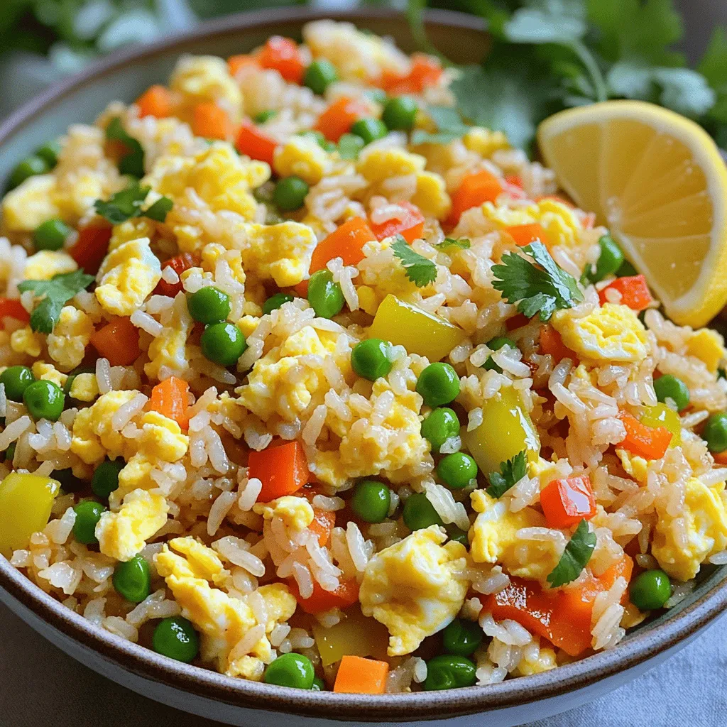- 2 Tassen gekochter Jasminreis (vorzugsweise kalt) - 1 Tasse gemischte Paprika (rot, gelb und grün), gewürfelt - 1 Tasse tiefgekühlte Erbsen und Karottenmischung Ich beginne immer mit gekochtem Jasminreis. Kalter Reis macht den Unterschied. Frisch gekochter Reis kann matschig werden. Ich wähle gemischte Paprika für mehr Farbe und Geschmack. Die Erbsen und Karotten sorgen für Süße und Knusprigkeit. - 3 Frühlingszwiebeln, gehackt (weiße und grüne Teile getrennt) - 2 große Eier, leicht geschlagen - 3 Esslöffel Sojasauce (oder Tamari für glutenfrei) - 1 Esslöffel Sesamöl - 2 Esslöffel Pflanzenöl - 1 Teelöffel Knoblauch, gehackt - 1 Teelöffel Ingwer, gehackt - Salz und Pfeffer nach Geschmack - Frische Korianderblätter zum Garnieren (optional) - Zitronenspalten zum Servieren (optional) Frühlingszwiebeln bringen Frische. Die Eier sorgen für Protein und machen das Gericht reichhaltiger. Sojasauce fügt Tiefe hinzu. Ich nutze Sesamöl für einen nussigen Geschmack. Knoblauch und Ingwer geben Aroma. Zum Schluss garnieren frische Korianderblätter das Gericht und Zitronenspalten bringen Frische. Ich empfehle, alle Zutaten bereit zu haben, bevor ich beginne. So bleibt der Kochprozess flüssig und einfach. Du kannst das vollständige Rezept in der gesamten Anleitung sehen. Um den gebratenen Reis zuzubereiten, beginne mit dem Reis. Koche 2 Tassen Jasminreis und lasse ihn abkühlen. Kalter Reis ist wichtig, damit er nicht klebrig wird. Während der Reis abkühlt, schnipsle das Gemüse. Du benötigst 1 Tasse gemischte Paprika und 1 Tasse gefrorene Erbsen und Karotten. Hacke auch 3 Frühlingszwiebeln, wobei du die weißen und grünen Teile trennst. Jetzt kommt der spannende Teil! Erhitze 1 Esslöffel Pflanzenöl in einer großen Pfanne oder einem Wok. Füge 1 Teelöffel gehackten Knoblauch und 1 Teelöffel gehackten Ingwer hinzu. Brate beides etwa 30 Sekunden an, bis es duftet. Gieße dann die 2 geschlagenen Eier in die Pfanne. Rühre schnell, um Rührei zu machen, und stelle es zur Seite. Gib nun das restliche Pflanzenöl und 1 Esslöffel Sesamöl in die Pfanne. Brate die gewürfelten Paprika für 2 bis 3 Minuten, bis sie weich sind. Füge die gefrorene Erbsen- und Karottenmischung hinzu und brate weiter für 2 Minuten. Jetzt kommt der kalte Reis! Gib ihn in die Pfanne und lockere ihn mit einem Spatel auf. Beträufle den Reis mit 3 Esslöffeln Sojasauce. Vermische alles gut, damit die Aromen gleichmäßig verteilt sind. Füge die Rühreier und die gehackten weißen Teile der Frühlingszwiebeln hinzu. Würze mit Salz und Pfeffer nach Geschmack. Koche alles zusammen für 2 Minuten, damit der Reis leicht knusprig wird. Für die vollständige Zubereitung sieh dir das Rezept an: [Full Recipe]. Um perfekten gebratenen Reis zu machen, ist kalter Reis sehr wichtig. Kalter Reis hat weniger Feuchtigkeit. Das hilft, Klumpen zu vermeiden. Wenn du frischen Reis verwendest, wird er matschig. Lass deinen gekochten Reis also am besten etwas abkühlen, bevor du ihn brätst. Der Hitzegrad ist ebenfalls entscheidend. Stelle deine Pfanne auf hohe Hitze. Das sorgt für eine schöne Bräunung. Ein heißer Wok oder eine Pfanne brät das Gemüse und den Reis schnell. So bleiben die Aromen intensiv und frisch. Wenn du Vegetarier oder Veganer bist, kannst du Eier einfach weglassen. Ersetze sie mit Tofu für eine proteinreiche Option. Einfach gewürfelten Tofu anbraten, bevor du das Gemüse hinzufügst. Damit bleibt die Textur schön und du bekommst trotzdem einen tollen Geschmack. Für zusätzliche Aromen kannst du Limette oder Chili hinzufügen. Ein Spritzer Limettensaft bringt Frische. Chili gibt einen schönen Kick. Probiere es aus und finde deine perfekte Mischung! {{image_4}} Du kannst Hühnchen, Garnelen oder Tofu zu deinem gebratenen Reis hinzufügen. Diese Proteine sind einfach zuzubereiten und passen gut zu den Aromen. Beginne mit gekochtem Hühnchen oder Garnelen. Schneide sie klein und füge sie nach dem Gemüse hinzu. Tofu ist eine tolle Option für Vegetarier. Brate ihn in Würfeln an, bis er goldbraun ist. Füge dann den gekochten Reis hinzu und vermische alles gut. Für eine bunte Mischung kannst du Alternativen zu Paprika und Erbsen verwenden. Zucchini, Brokkoli oder Spinat sind lecker. Diese Gemüsesorten bieten verschiedene Texturen und Nährstoffe. Verwende saisonales Gemüse, um frische Aromen zu genießen. Frischer Blumenkohl oder grüne Bohnen sind tolle Optionen. Schneide sie klein und füge sie in der richtigen Reihenfolge hinzu, damit alles gleichmäßig gart. Wenn du mehr über die Zubereitung erfahren möchtest, schau dir das [Full Recipe] an. Um gebratenen Reis gut zu lagern, folge diesen einfachen Tipps: - Lass den Reis zuerst abkühlen. - Fülle ihn in einen luftdichten Behälter. - Bewahre ihn im Kühlschrank auf. So bleibt er frisch. - Du kannst gebratenen Reis bis zu drei Tage im Kühlschrank lagern. Für längere Haltbarkeit, friere den Reis ein: - Teile den Reis in Portionen auf. - Nutze gefriergeeignete Behälter oder Beutel. - Im Gefrierschrank hält er bis zu drei Monate. Wenn du gebratenen Reis aufwärmen willst, gibt es einige tolle Methoden: - Erhitze eine Pfanne auf mittlerer Hitze. - Füge etwas Öl hinzu, um ein Ankleben zu vermeiden. - Gib den Reis in die Pfanne und rühre ihn gut um. - Du kannst auch etwas Wasser hinzufügen, um ihn feucht zu halten. Vermeide trockene oder matschige Ergebnisse: - Erhitze den Reis nicht zu lange. - Rühre ständig, damit er gleichmäßig warm wird. - Lass ihn nicht zu lange stehen, damit die Textur bleibt. Für die besten Ergebnisse, genieße den gebratenen Reis frisch! Nutze das [Full Recipe], um sicherzustellen, dass dein Gericht immer lecker bleibt. Um perfekten gebratenen Reis zu machen, verwende kalten Reis. Frisch gekochter Reis wird oft matschig. Ein weiterer häufiger Fehler ist, nicht genug Hitze zu verwenden. Die hohe Hitze hilft, den Reis knusprig zu machen. Achte darauf, die Zutaten gut zu mischen. So verteilt sich der Geschmack gleichmäßig. Ja, du kannst gebratenen Reis im Voraus machen. Koche den Reis und lasse ihn abkühlen. Dann kannst du ihn in einem luftdichten Behälter aufbewahren. Wenn du bereit bist zu essen, brate den Reis einfach auf. Das spart Zeit und ist sehr praktisch. Gebratener Reis passt gut zu vielen Gerichten. Du kannst ihn mit Hühnchen, Garnelen oder Tofu kombinieren. Auch frisches Gemüse schmeckt gut dazu. Salate oder Suppen sind tolle Beilagen. Füge einige Frühlingsrollen hinzu, um das Essen zu bereichern. Gebratener Reis kann gesund sein. Er enthält viele wichtige Nährstoffe, wenn du Gemüse hinzufügst. Du kannst auch weniger Öl verwenden oder auf gesunde Öle umsteigen. Zum Beispiel ist Sesamöl eine gute Wahl. Achte darauf, die Sojasauce in Maßen zu verwenden. Das Rezept für gebratenen Reis reicht für vier Personen. Du kannst die Menge leicht anpassen. Für mehr Portionen verdopple einfach die Zutaten. So bleibt jeder satt und glücklich. Gebratener Reis ist einfach und lecker. Wir haben die Hauptzutaten wie Jasminreis und Gemüse besprochen. Dann zeigten wir Schritt für Schritt, wie man ihn zubereitet. Tipps zur perfekten Textur helfen dir, immer das Beste zu erreichen. Variationen mit verschiedenen Proteinen oder Gemüse halten das Rezept spannend. Lagerung und Aufwärmen bieten Möglichkeiten für Reste. Mit diesen Informationen machst du großartigen gebratenen Reis für jeden Anlass. Viel Spaß beim Kochen!
