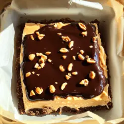 Für die No-Bake Buckeye Cheesecake Bars benötigst du folgende Zutaten: - 200 g Oreo-Kekse, zerbröselt - 80 g ungesalzene Butter, geschmolzen - 400 g Frischkäse, zimmerwarm - 150 g Puderzucker - 120 g cremige Erdnussbutter - 200 ml Schlagsahne, steifgeschlagen - 100 g Zartbitterschokolade für die Ganache - 50 g grob gehackte Erdnüsse für das Topping