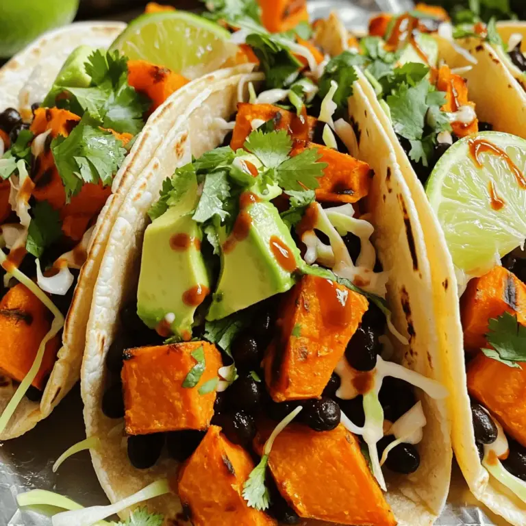 - 2 mittelgroße Süßkartoffeln, geschält und gewürfelt - 1 Dose (425 g) schwarze Bohnen, abgetropft und abgespült - 8 kleine Tortillas aus Mais Die Süßkartoffeln sind die Hauptzutat. Sie bringen eine natürliche Süße und eine tolle Farbe. Die schwarzen Bohnen sind proteinreich und machen die Tacos sättigend. Die Maistortillas sind weich und halten die Füllung gut zusammen. - 1 Esslöffel Olivenöl - 1 Teelöffel Kreuzkümmel - 1 Teelöffel geräuchertes Paprikapulver - 1/2 Teelöffel Chilipulver - Salz und Pfeffer nach Geschmack Die Gewürze verleihen den Tacos einen tollen Geschmack. Kreuzkümmel gibt eine erdige Note. Geräuchertes Paprikapulver bringt Tiefe. Chilipulver sorgt für einen kleinen Kick. Das Olivenöl hilft, die Süßkartoffeln zu rösten und macht sie zart. - 1 Avocado, in Scheiben geschnitten - 1 Tasse Kohl, fein gehobelt - 1/4 Tasse frischer Koriander, gehackt - Limettenspalten zum Servieren - Optional: Sriracha oder eine andere scharfe Soße für einen extra Kick Die Avocado macht die Tacos cremig und lecker. Der Kohl bringt Crunch und Frische. Koriander fügt ein tolles Aroma hinzu. Limettenspalten geben einen frischen, spritzigen Geschmack. Sriracha kann für die, die es scharf mögen, eine perfekte Wahl sein. Für die gesamte Zubereitung können Sie das [Full Recipe] verwenden. Heize deinen Ofen auf 220°C (425°F) vor. Nimm die gewürfelten Süßkartoffeln und gib sie in eine große Schüssel. Füge 1 Esslöffel Olivenöl, 1 Teelöffel Kreuzkümmel, 1 Teelöffel geräuchertes Paprikapulver, 1/2 Teelöffel Chilipulver, Salz und Pfeffer hinzu. Mische alles gut, bis die Süßkartoffeln gleichmäßig bedeckt sind. Verteile die Süßkartoffeln auf einem mit Backpapier ausgelegten Backblech. Röste sie 25-30 Minuten, bis sie zart sind. Wende die Süßkartoffeln nach der Hälfte der Zeit. Erhitze die schwarzen Bohnen in einem kleinen Topf bei mittlerer Hitze. Füge eine Prise Salz hinzu und wärme die Bohnen etwa 5 Minuten lang. Rühre sie gelegentlich um, damit sie gleichmäßig warm werden. Du kannst die Tortillas in der Mikrowelle oder in einer trockenen Pfanne aufwärmen. Wickel sie in ein feuchtes Papiertuch und erhitze sie für 30 Sekunden in der Mikrowelle. Alternativ röste sie 30 Sekunden auf jeder Seite in der Pfanne, bis sie warm sind. Nimm eine Tortilla und gebe 1 Esslöffel schwarze Bohnen darauf. Füge die gerösteten Süßkartoffeln hinzu. Lege einige Avocadoscheiben und gehobelten Kohl darüber. Garniere die Tacos mit frischem Koriander und serviere sie sofort mit Limettenspalten. Du kannst auch etwas Sriracha für einen extra Kick dazugeben. Für das gesamte Rezept schaue dir die [Full Recipe] an. Um Süßkartoffeln perfekt zu rösten, achte darauf, sie regelmäßig zu wenden. Das Wenden sorgt für eine gleichmäßige Röstung. Ich empfehle, Backpapier auf das Blech zu legen. So lassen sich die gerösteten Stücke leicht entfernen und die Reinigung wird einfacher. Es gibt zwei Hauptmethoden, um Tortillas aufzuwärmen: die Mikrowelle oder die Pfanne. In der Mikrowelle wickelst du die Tortillas in ein feuchtes Papiertuch. Erhitze sie 30 Sekunden lang. In der Pfanne kannst du sie trocken rösten. Mach das jeweils 30 Sekunden auf jeder Seite. Um die Tortillas warm zu halten, lege sie in ein sauberes Küchentuch. Um die Schärfe anzupassen, kannst du die Menge des Chilipulvers verändern. Wenn du es milder magst, beginne mit weniger. Füge nach und nach mehr hinzu, bis es dir passt. Wichtige Gewürze wie Kreuzkümmel und geräuchertes Paprikapulver bringen viel Geschmack. Diese Gewürze sind entscheidend für den Geschmack deiner Tacos. {{image_4}} Für vegane Süßkartoffel-Schwarze-Bohnen-Tacos kann man viele pflanzliche Toppings nutzen. Statt Joghurt oder saurer Sahne kann man Avocado oder Guacamole verwenden. Diese geben einen cremigen Geschmack. Außerdem passen frische Salsa oder Tomatensalat gut zu den Tacos. Wenn du Käse magst, kannst du eine vegane Käsealternative nehmen. Es gibt viele leckere Sorten. Diese sind oft aus Nüssen oder Soja gemacht. So bleibst du beim veganen Ansatz, ohne auf Geschmack zu verzichten. Glutenfreie Tortillas sind leicht zu finden. Viele Geschäfte bieten sie an. Achte darauf, dass die Tortillas aus Mais oder Reis sind. Diese sind perfekt für deine Tacos. Wenn du glutenfreie Zutaten wählst, achte auf die Gewürze. Einige Gewürzmischungen enthalten Gluten. Du kannst frische Gewürze nutzen, um sicher zu gehen. So bleibst du glutenfrei und gesund. Du kannst deine Tacos mit weiteren Füllungen anpassen. Mais und Paprika sind tolle Optionen. Sie bringen zusätzlichen Geschmack und Farbe. Eine Mischung aus verschiedenen Bohnen ist auch eine gute Idee. Weiße Bohnen oder Kidneybohnen passen gut zu schwarzen Bohnen. Das gibt deinen Tacos mehr Textur und Nährstoffe. So hast du einen bunten und nahrhaften Genuss. Für das vollständige Rezept schaue dir die [Full Recipe] an. Um die Süßkartoffel-Schwarze-Bohnen-Tacos frisch zu halten, lagere sie in luftdichten Behältern. Dies hilft, die Aromen zu bewahren und die Tortillas weich zu halten. Wenn du die Tacos stapelst, lege ein Blatt Backpapier zwischen die Schichten. So vermeidest du gesunkene Tortillas. Du kannst die Füllungen und Tortillas getrennt einfrieren. Wickele die Füllung in Frischhaltefolie und lege sie in einen Gefrierbeutel. Für die Tortillas empfehle ich, sie in einem anderen Behälter zu lagern. Zum Wiederaufbereiten, tau die Füllung über Nacht im Kühlschrank auf. Erhitze sie dann in einem Topf. Die Tortillas kannst du in der Mikrowelle oder Pfanne aufwärmen. Zubereitete Süßkartoffeln und schwarze Bohnen halten sich etwa drei bis fünf Tage im Kühlschrank. Achte darauf, sie gut zu verpacken. Frische Zutaten sind wichtig. Verwende frische Süßkartoffeln und Bohnen für den besten Geschmack. Prüfe immer das Verfallsdatum und die Frische vor der Zubereitung. Die Süßkartoffel-Schwarze-Bohnen-Tacos ergeben 4 Portionen. Die Zubereitungszeit beträgt 15 Minuten. Die Gesamtzeit für das Gericht ist 45 Minuten. Ja, du kannst die Zutaten im Voraus vorbereiten. Koche die Süßkartoffeln und die Bohnen und stelle sie in den Kühlschrank. Erwärme sie einfach, wenn du bereit bist, die Tacos zu bauen. Das spart Zeit an hektischen Tagen. Absolut! Diese Tacos sind perfekt für Meal Prep. Du kannst die Füllung in luftdichten Behältern aufbewahren. So hast du eine gesunde Option für deine Woche. Du kannst die Tortillas getrennt aufbewahren, um sie frisch zu halten. Zu diesen Tacos passen viele Getränke gut. Wasser mit Limette ist erfrischend. Ein kaltes Bier oder ein fruchtiger Sangria sind ebenfalls tolle Optionen. Diese Getränke ergänzen den Geschmack der Tacos perfekt. In diesem Blogbeitrag haben wir die Zubereitung köstlicher Süßkartoffel-Schwarzbohnen-Tacos behandelt. Wir begannen mit den wichtigen Zutaten und führten dann Schritt für Schritt durch die Zubereitung. Ob du Gewürze anpasst oder die Tacos lagerst, die Tipps helfen dir weiter. Diese Tacos sind nicht nur lecker, sondern auch einfach zuzubereiten und vielseitig. Experimentiere mit Füllungen und Toppings, um deine perfekte Version zu finden. Lass den Genuss beginnen!
