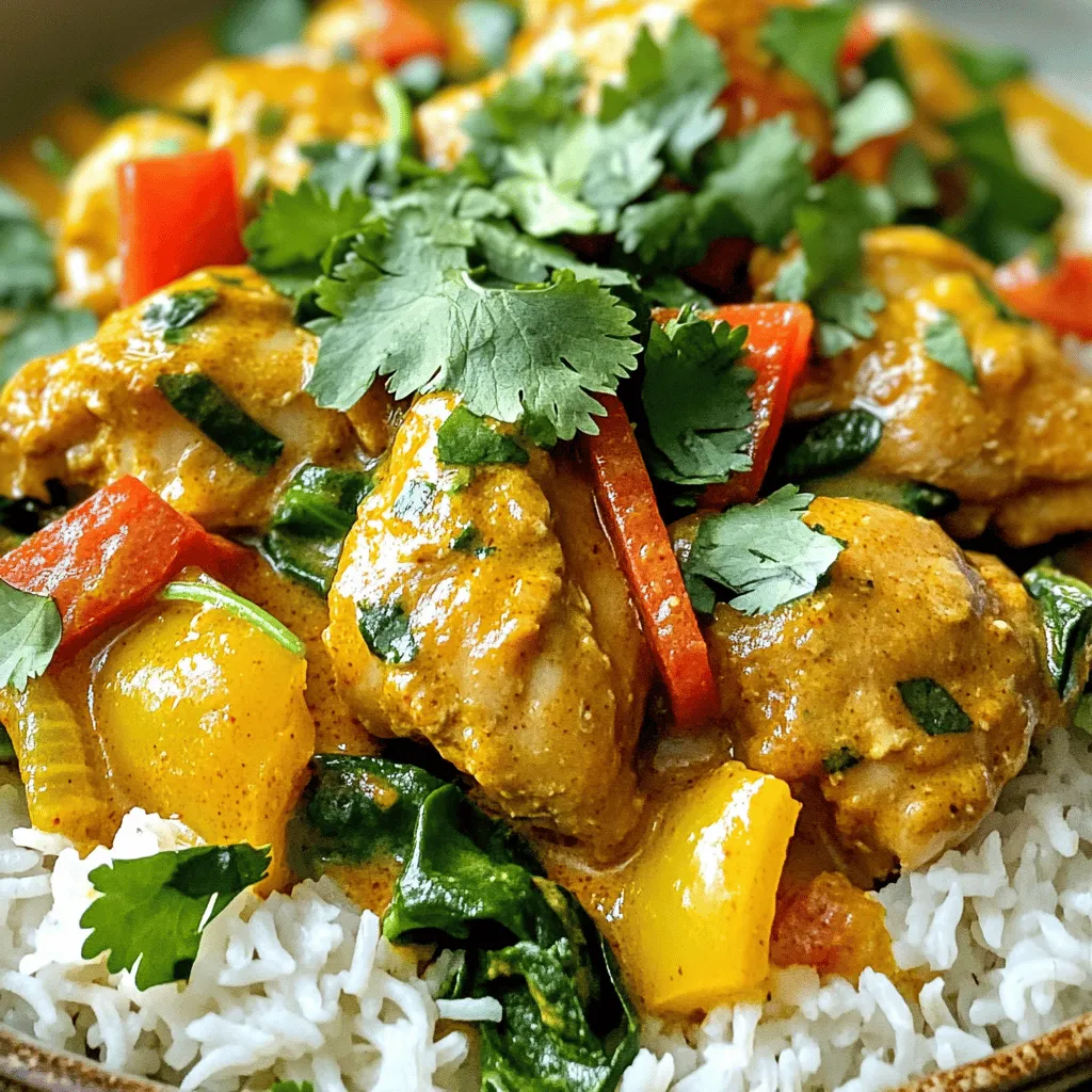 Für ein leckeres Kokosnuss-Curry-Hühnchen brauchen wir einige grundlegende Zutaten. Diese geben dem Gericht seinen vollen Geschmack. Hier sind die Hauptzutaten: - 680 g Hähnchenschenkel ohne Knochen und Haut, in mundgerechte Stücke geschnitten - 1 Dose (400 ml) Kokosmilch - 2 Esslöffel rote Currypaste - 1 Esslöffel Fischsauce - 1 Esslöffel brauner Zucker - 500 ml Hühnerbrühe - 1 große Zwiebel, gewürfelt - 3 Knoblauchzehen, fein gehackt - 2,5 cm Ingwer, gerieben - 1 Paprika (rot oder gelb), in Streifen geschnitten - 2 Tassen Babyspinat - 2 Esslöffel Pflanzenöl - Salz und Pfeffer nach Geschmack Diese Zutaten bringen die perfekte Balance aus Süße und Schärfe. Sie schaffen eine tolle Basis für das Gericht. Die Gewürze und Aromen sorgen dafür, dass unser Curry aufregend schmeckt. Die rote Currypaste gibt dem Gericht seine Schärfe. Fischsauce fügt einen herzhaften Umami-Geschmack hinzu. Der braune Zucker rundet das Ganze mit einer süßen Note ab. Die Kombination aus Knoblauch, Ingwer und Zwiebeln bringt Frische und Tiefe in das Curry. Um das Gericht zu vervollständigen, serviere ich das Kokosnuss-Curry-Hühnchen mit Jasminreis. Der Reis ist perfekt, um die köstliche Sauce aufzusaugen. Frischer Koriander als Garnitur gibt dem Gericht einen tollen Farb- und Geschmacksakzent. Du kannst auch andere Beilagen hinzufügen, wie Naan-Brot oder einen einfachen grünen Salat. Diese Ergänzungen machen das Essen noch besser. Das vollständige Rezept findest du hier: [Full Recipe]. Zuerst sammeln Sie alle Zutaten für das Rezept. Die Vorbereitung ist einfach und schnell. Schneiden Sie die Hähnchenschenkel in kleine Stücke. Würfeln Sie die Zwiebel und schneiden Sie die Paprika in Streifen. Hacken Sie den Knoblauch fein und reiben Sie den Ingwer. Stellen Sie sicher, dass Sie alles bereit haben, bevor Sie mit dem Kochen beginnen. Das macht den Prozess viel flüssiger. Erhitzen Sie das Pflanzenöl in einer großen Pfanne oder einem Topf bei mittlerer Hitze. Fügen Sie die gewürfelte Zwiebel hinzu und braten Sie sie 3 bis 4 Minuten an. Sie wird glasig und duftet gut. Geben Sie den Knoblauch und den Ingwer dazu. Kochen Sie alles für weitere 1 bis 2 Minuten. Rühren Sie oft um, damit nichts anbrennt. Dann kommt die rote Currypaste. Rühren Sie sie ein und braten Sie sie eine Minute lang. Jetzt fügen Sie die Hähnchenstücke hinzu. Rühren Sie alles gut um, damit das Hühnchen mit der Currymischung bedeckt ist. Braten Sie das Hähnchen 5 bis 6 Minuten lang an, bis es leicht gebräunt ist. Gießen Sie die Kokosmilch und Hühnerbrühe in die Pfanne. Fügen Sie die Fischsauce und den braunen Zucker hinzu. Rühren Sie alles gut um und bringen Sie die Mischung zum Köcheln. Reduzieren Sie die Hitze und lassen Sie das Curry 15 Minuten köcheln. Rühren Sie gelegentlich um. Das Hühnchen sollte gut durchgegart sein und die Sauce dick werden. Nach 15 Minuten fügen Sie die Paprikastreifen und den Babyspinat hinzu. Kochen Sie alles für weitere 5 Minuten. Die Paprika wird weich und der Spinat verwelkt. Schmecken Sie das Curry mit Salz und Pfeffer ab. Passen Sie die Aromen nach Ihrem Geschmack an. Servieren Sie das Kokosnuss-Curry heiß mit Jasminreis und frischem Koriander. Folgen Sie der [Full Recipe] für eine vollständige Anleitung. Beim Kochen gibt es einige Fehler, die leicht zu machen sind. Achte darauf, die Zwiebeln nur leicht zu bräunen. Zu langes Braten macht sie bitter. Wenn du die Currypaste hinzufügst, rühre gut um. So entfalten sich die Aromen besser. Lass das Hühnchen nicht zu lange kochen. Es sollte zart bleiben und nicht trocken werden. Überprüfe die Sauce regelmäßig. Zu viel Hitze kann sie anbrennen. Du kannst das Rezept leicht anpassen. Wenn du es schärfer magst, füge mehr Currypaste hinzu. Für eine mildere Version kannst du Kokosmilch mit weniger Fett verwenden. Füge Limettensaft für einen frischen Geschmack hinzu. Du kannst auch andere Gemüse wie Erbsen oder Zucchini verwenden. Sie geben zusätzliche Farbe und Nährstoffe. Experimentiere mit frischen Kräutern wie Basilikum oder Minze. Diese sorgen für neue Geschmackserlebnisse. Das Gericht schmeckt großartig zu Jasminreis, der die Sauce gut aufnimmt. Du kannst auch Quinoa oder Naan-Brot servieren. Beides passt gut zum Curry. Ein frischer Salat mit Gurken und Tomaten bringt einen knackigen Kontrast. Du kannst auch Yoghurt als Beilage nutzen. Er mildert die Schärfe und macht das Essen cremiger. Diese Beilagen machen dein Essen noch leckerer und abwechslungsreicher. {{image_4}} Wenn Sie kein Fleisch essen, können Sie das Hühnchen einfach ersetzen. Tofu ist eine tolle Wahl. Schneiden Sie den Tofu in Würfel und braten Sie ihn in der Pfanne an. Sie können auch Kichererbsen verwenden. Diese geben Ihnen eine schöne Textur. Gemüse wie Blumenkohl oder Zucchini passen ebenfalls gut. Die Gewürze machen das Curry besonders. Wenn Sie es schärfer mögen, fügen Sie mehr rote Currypaste hinzu. Kurkuma und Kreuzkümmel verleihen einen zusätzlichen Geschmack. Experimentieren Sie mit frischen Kräutern. Basilikum oder Minze geben eine frische Note. Für einen süßeren Geschmack können Sie mehr braunen Zucker verwenden. Saisonale Zutaten bringen frische Aromen. Im Frühling sind Spargel und Erbsen lecker. Im Sommer passen Tomaten und Zucchini gut. Im Herbst können Sie Kürbis oder Süßkartoffeln hinzufügen. Im Winter sind Wurzelgemüse wie Karotten und Pastinaken eine gute Wahl. Diese Zutaten machen das Gericht gesund und bunt. Für vollständige Details und das Rezept, schauen Sie sich das [Full Recipe] an. Um die Reste des Kokosnuss-Curry-Hühnchens frisch zu halten, gebe ich es in einen luftdichten Behälter. Achte darauf, dass die Mischung abgekühlt ist, bevor du sie verschließt. So vermeidest du Kondenswasser, das die Textur beeinträchtigen könnte. Stelle den Behälter in den Kühlschrank. Die Reste bleiben so bis zu drei Tage gut. Wenn du länger aufbewahren möchtest, friere das Curry ein. Verwende wieder einen luftdichten Behälter oder spezielle Gefrierbeutel. Achte darauf, die Luft herauszudrücken, um Gefrierbrand zu vermeiden. Das Curry bleibt im Gefrierfach bis zu drei Monate haltbar. Beschrifte die Behälter mit dem Datum, damit du den Überblick behältst. Um das Curry wieder aufzuwärmen, kannst du es in einer Pfanne oder in der Mikrowelle machen. Wenn du eine Pfanne verwendest, erwärme es bei mittlerer Hitze. Füge etwas Wasser oder Brühe hinzu, wenn die Sauce zu dick ist. In der Mikrowelle erhitze es in kurzen Intervallen, rühre zwischendurch um. Stelle sicher, dass das Curry gleichmäßig heiß ist, bevor du es servierst. Du kannst die Reste dann wieder über Jasminreis genießen! Das Kochen des Kokosnuss-Curry-Hühnchens dauert insgesamt etwa 40 Minuten. Die Vorbereitung nimmt etwa 10 Minuten in Anspruch. Das Kochen selbst dauert rund 30 Minuten. In dieser Zeit garen die Aromen gut zusammen. Das Hühnchen wird zart und saftig. Die Sauce erhält eine schöne Konsistenz. Ja, du kannst die rote Currypaste ersetzen. Verwende gelbe oder grüne Currypaste, wenn du magst. Jede hat ihren eigenen Geschmack, was das Gericht verändert. Du kannst auch eine milde Currypaste wählen, wenn du es nicht scharf magst. Wenn du keine Currypaste hast, kannst du auch Currypulver nehmen. Es ist eine gute Alternative, aber der Geschmack wird anders sein. Viele Beilagen passen gut zu Kokosnuss-Curry-Hühnchen. Gekochter Jasminreis ist eine beliebte Wahl. Er nimmt die Sauce gut auf und ergänzt die Aromen. Du kannst auch Naan-Brot servieren, um die Sauce aufzutunken. Frisches Gemüse oder ein einfacher Salat machen das Gericht leichter. Frischer Koriander als Garnitur bringt zusätzliches Aroma. Du kannst auch etwas Limettensaft darüber träufeln für mehr Frische. Kokosnuss-Curry-Hühnchen ist ein einfaches und nahrhaftes Gericht. Wir haben die Hauptzutaten, Gewürze und Beilagen durchgearbeitet. Die Schritt-für-Schritt-Anleitung hilft Ihnen beim Kochen. Ich habe auch Tipps gegeben, um häufige Fehler zu vermeiden und Anpassungen vorzunehmen. Variationen bringen mehr Vielfalt in das Gericht. Achten Sie auf die richtige Lagerung und Aufwärmung Ihrer Reste. Probieren Sie es aus und genießen Sie dieses köstliche Curry!