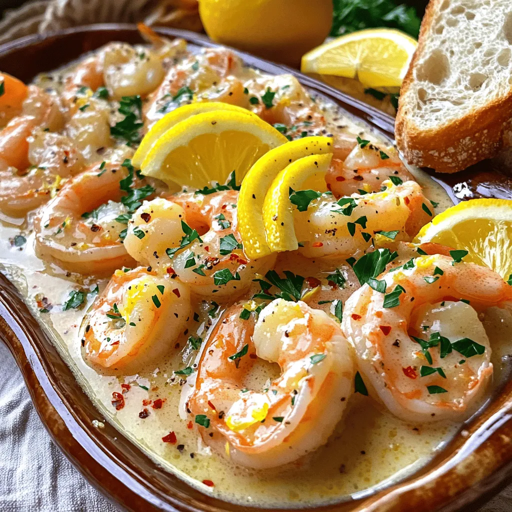 Für ein tolles Gericht braucht man frische und leckere Zutaten. Hier sind die Hauptzutaten: - 450 g große Garnelen, geschält und entdarmt - 4 Esslöffel ungesalzene Butter - 4 Knoblauchzehen, fein gehackt - Schale von 1 Zitrone - 2 Esslöffel Zitronensaft Diese Zutaten machen die Garnelen saftig und voll im Geschmack. Die Garnelen sind die Stars des Gerichts, und die Butter gibt den perfekten reichen Geschmack. Um das Gericht abzurunden, braucht man einige Gewürze: - 1 Teelöffel rote Paprikaflocken (nach Geschmack anpassen) - Salz und Pfeffer nach Geschmack - 2 Esslöffel frische Petersilie, gehackt Die roten Paprikaflocken bringen etwas Wärme. Salz und Pfeffer verstärken die Aromen. Die frische Petersilie sorgt für Farbe und Frische. Wenn möglich, kaufe frische Garnelen vom lokalen Markt oder Fischhändler. Frische Garnelen schmecken besser und haben eine bessere Textur. Achte darauf, dass die Garnelen klar und glänzend sind. Für die Zitrone verwende Bio-Zitronen. Diese sind oft frei von Pestiziden und haben einen intensiveren Geschmack. Frischer Knoblauch gibt das beste Aroma. Wenn du die Zutaten frisch wählst, wird dein Gericht besonders lecker. Für das vollständige Rezept, siehe [Full Recipe]. Zuerst bereiten wir die Garnelen vor. Wenn sie noch mit Schale sind, schälen und entdarmen Sie sie. Tupfen Sie die Garnelen mit Küchentuch trocken. So entfernen Sie Feuchtigkeit. Dadurch bräunen sie besser in der Pfanne. Erhitzen Sie eine große Pfanne bei mittlerer Hitze. Geben Sie die Butter hinein. Lassen Sie die Butter schmelzen, bis sie leicht aufschäumt. Achten Sie darauf, dass sie nicht braun wird. Fügen Sie nun den fein gehackten Knoblauch hinzu. Braten Sie ihn etwa 30 Sekunden lang an. Der Knoblauch sollte duften, aber nicht verbrennen. Legen Sie die Garnelen in einer einzigen Schicht in die Pfanne. Kochen Sie sie 2-3 Minuten, bis sie rosa werden. Wenden Sie sie dann und garen Sie die andere Seite für weitere 2-3 Minuten. Wenn die Garnelen durchgegart sind, geben Sie die Zitronenschale und den Zitronensaft hinzu. Fügen Sie auch die roten Paprikaflocken, Salz und Pfeffer hinzu. Schwenken Sie alles gut, damit die Garnelen die Sauce aufnehmen. Nehmen Sie die Pfanne vom Herd und rühren Sie die frische Petersilie unter. Servieren Sie die Garnelen mit Zitronenscheiben als Garnitur. Für das vollständige Rezept schauen Sie sich das [Full Recipe] an. Um überkochte Garnelen zu vermeiden, muss man die Garzeit genau beachten. Garnelen sind schnell gar. Kochen Sie sie nur für 2-3 Minuten auf jeder Seite. Wenn sie rosa sind, sind sie fertig. Überkochen führt zu zähen Garnelen. Halten Sie die Hitze auf mittel, um eine gleichmäßige Garung zu sichern. Um die Aromen zu intensivieren, nutzen Sie frische Zutaten. Verwenden Sie frischen Knoblauch und Zitronen. Die Schale der Zitrone bringt einen starken Geschmack. Fügen Sie auch frische Kräuter wie Petersilie hinzu. Diese verleihen dem Gericht Frische und Farbe. Ein Spritzer mehr Zitronensaft hebt die Aromen hervor. Experimentieren Sie mit roten Paprikaflocken für zusätzliche Schärfe. Die Sauce sollte dickflüssig und buttrig sein. Beginnen Sie mit ausreichend Butter und Knoblauch. Achten Sie darauf, die Hitze nicht zu hoch zu stellen. Wenn die Sauce zu dünn ist, lassen Sie sie etwas einkochen. Rühren Sie die Garnelen gut durch, damit sie die Sauce aufnehmen. Eine Prise Salz und Pfeffer rundet den Geschmack ab. Für eine cremige Note können Sie auch einen Schuss Sahne hinzufügen. Für das vollständige Rezept besuchen Sie [Full Recipe]. {{image_4}} Für eine mediterrane Note können Sie die Zitronen-Knoblauch-Butter-Garnelen mit weiteren Zutaten verfeinern. Fügen Sie zum Beispiel einige Kirschtomaten hinzu. Diese bringen Frische und Süße. Auch schwarze Oliven passen gut. Sie geben einen salzigen Kontrast. Zucchini oder Paprika sind ebenfalls tolle Ergänzungen. Diese Gemüse verleihen mehr Textur und Geschmack. Wenn Sie auf Kalorien achten, können Sie die Butter reduzieren oder durch Olivenöl ersetzen. Olivenöl ist gesund und gibt einen tollen Geschmack. Für eine glutenfreie Option ist das Rezept perfekt. Servieren Sie die Garnelen einfach mit einem Salat. So bleibt das Gericht leicht und frisch. Veganer können die Garnelen durch Blumenkohl ersetzen. Marinieren Sie den Blumenkohl in der gleichen Zitronen-Knoblauch-Sauce. Möchten Sie es schärfer? Fügen Sie mehr rote Paprikaflocken hinzu. Oder probieren Sie frischen Ingwer für ein neues Aroma. Curry-Pulver gibt eine interessante Wendung. Kombinieren Sie es mit etwas Kokosmilch für eine cremige Sauce. Eine andere Möglichkeit ist, frische Kräuter wie Basilikum oder Thymian zu verwenden. Diese Kräuter bringen eine duftende Frische in das Gericht. Diese Variationen machen das Rezept vielseitig und spannend. Sie können es immer wieder neu entdecken! Für das vollständige Rezept besuchen Sie [Full Recipe]. Um die Reste von Zitronen-Knoblauch-Butter-Garnelen richtig zu lagern, sollten Sie eine luftdichte Box nutzen. Warten Sie, bis die Garnelen abgekühlt sind. Dann geben Sie sie in die Box. Legen Sie die Box in den Kühlschrank. So bleiben die Aromen frisch. Zum Wiedererwärmen empfehle ich, die Garnelen in einer Pfanne bei niedriger Hitze zu erhitzen. Fügen Sie einen kleinen Löffel Butter hinzu, um die Feuchtigkeit zu erhalten. Rühren Sie oft um, bis sie warm sind. So bleiben sie zart und saftig. Die Garnelen halten sich im Kühlschrank etwa 2-3 Tage. Wenn Sie sie länger aufbewahren möchten, können Sie sie einfrieren. Im Gefrierfach bleiben sie bis zu 3 Monate frisch. Achten Sie darauf, sie in einem gefrierfesten Behälter zu lagern. Die Zubereitung dauert nur 20 Minuten. Dies umfasst 10 Minuten Vorbereitungszeit und 10 Minuten Kochzeit. Es ist schnell und einfach, ideal für ein schnelles Abendessen. Sie können die Garnelen in weniger als einer halben Stunde fertig auf dem Tisch haben. Ja, Sie können Garnelen einfrieren. Achten Sie darauf, sie frisch und ungewürzt einzufrieren. Legen Sie sie in einen luftdichten Behälter oder einen Gefrierbeutel. So bleiben sie bis zu drei Monate haltbar. Denken Sie daran, sie über Nacht im Kühlschrank aufzutauen. So bleibt die Textur gut. Zu Zitronen-Knoblauch-Butter-Garnelen passen viele Beilagen. Hier sind einige gute Optionen: - Knuspriges Brot, um die Sauce aufzutunken - Frisch gekochte Pasta, die die Aromen aufnimmt - Reis, der die Butter und Zitrone ergänzt - Ein einfacher Beilagensalat für Frische Für das perfekte Menü können Sie eine Kombination dieser Beilagen wählen. Diese Zitronen-Knoblauch-Butter-Garnelen sind einfach und lecker. Wir haben die besten Zutaten und Zubereitungsschritte behandelt. Die richtigen Tipps helfen, die Garnelen perfekt zu garen. Variationen bringen neuen Schwung in das Gericht. Reste lassen sich gut lagern und erwärmen. Überzeugen Sie sich selbst von diesem schnellen Gericht. Experimentieren Sie mit frischen Zutaten und finden Sie Ihre Lieblingsversion. Kochen macht Spaß und ist einfach!