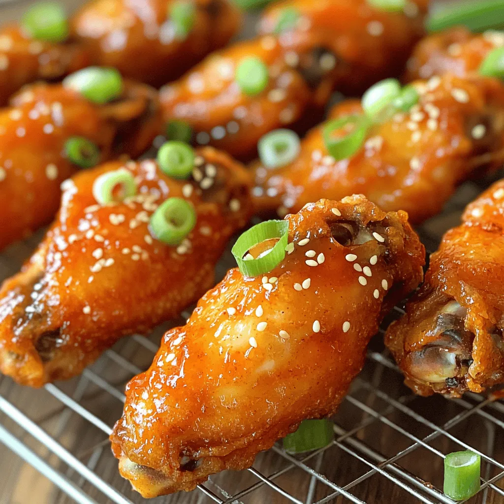 - 900 g Hähnchenflügel - 240 ml Honig - 120 ml Sriracha-Sauce - 30 ml Sojasauce - 15 ml Apfelessig - 4 Knoblauchzehen, fein gehackt - 1 Teelöffel Ingwer, gerieben - Salz und Pfeffer nach Geschmack - Frühlingszwiebeln, in Ringe geschnitten (zum Garnieren) - Sesamkörner (zum Garnieren) Um die Hähnchenflügel perfekt zuzubereiten, sind frische und hochwertige Zutaten wichtig. Ich empfehle, beim Honig auf die Qualität zu achten. Ein guter Honig bringt eine natürliche Süße, die die Schärfe der Sriracha-Sauce ausgleicht. Sriracha-Sauce gibt den Flügeln ihren feurigen Kick. Du kannst die Menge anpassen, wenn du es weniger scharf magst. Sojasauce fügt Tiefe hinzu und Apfelessig sorgt für einen frischen, sauren Touch. Die Knoblauchzehen und der Ingwer bringen Aromen, die das Gericht lebendig machen. Die Frühlingszwiebeln und Sesamkörner sind das i-Tüpfelchen. Sie verleihen den Flügeln nicht nur einen schönen Look, sondern auch zusätzlichen Geschmack. Für das vollständige Rezept, schau dir [Full Recipe] an. So bereitest du die Flügel einfach und schnell zu. - Ofen vorheizen auf 200°C (400°F) - Hähnchenflügel abspülen und trocken tupfen - Gewürze hinzufügen und gründlich vermengen Zuerst heize deinen Ofen auf 200°C vor. Das macht die Flügel knusprig. Spüle die Hähnchenflügel mit kaltem Wasser ab. Danach tupfe sie mit einem Küchentuch trocken. Das hilft, dass die Gewürze besser haften. Jetzt gib etwas Salz und Pfeffer in eine große Schüssel. Mische die Hähnchenflügel darin gut durch. So wird jedes Stück gleichmäßig gewürzt. - Honig, Sriracha-Sauce, Sojasauce, Apfelessig, Knoblauch und Ingwer vermischen - 60 ml der Marinade für später reservieren Lass uns jetzt die Marinade machen. Nimm eine Schüssel und gib Honig, Sriracha-Sauce, Sojasauce, Apfelessig, Knoblauch und Ingwer hinein. Mische alles gut durch. Du willst, dass die Aromen sich verbinden. Vergiss nicht, 60 ml der Marinade für später zu reservieren. Diese wird am Ende gebraucht, um extra Geschmack zu geben. - Flügel in einer einzigen Schicht auf das Backblech legen - Backzeit 40-45 Minuten, Wenden nach der Hälfte der Zeit Jetzt ist es Zeit, die Flügel zu backen. Lege die marinierten Hähnchenflügel in einer einzigen Schicht auf ein Backblech. Das sorgt dafür, dass sie gleichmäßig garen. Schiebe das Blech in den Ofen und backe die Flügel für 40-45 Minuten. Wende die Flügel nach der Hälfte der Zeit. So werden sie auf beiden Seiten knusprig. In den letzten 5 Minuten bestreiche die Flügel mit der reservierten Marinade. So bekommen sie einen tollen Glanz und noch mehr Geschmack. Um die Flügel knusprig zu machen, benutze einen Drahtgitterrost. Dieser Rost sorgt für gleichmäßige Garung. Die heiße Luft kann zirkulieren und die Haut wird knusprig. Backe die Flügel bei 200°C. Dies hilft, das perfekte Ergebnis zu erzielen. Um die Flügel saftig zu halten, bestreiche sie während des Backens mit der reservierten Sauce. Dies gibt den Flügeln extra Geschmack und Feuchtigkeit. Es ist wichtig, dies in den letzten Minuten zu tun. So bleiben sie zart und lecker. Garnieren Sie die Hähnchenflügel mit Frühlingszwiebeln und Sesam. Das gibt einen schönen Farbkontrast und zusätzlichen Geschmack. Für Beilagen empfehle ich einen frischen Salat oder knusprige Pommes. Diese passen perfekt zu den süßen und scharfen Flügeln. Wenn du mehr über das Rezept erfahren möchtest, schau dir die vollständige Rezeptanleitung an. {{image_4}} Ich liebe es, mit verschiedenen Saucen zu experimentieren. Anstelle von Sriracha kannst du BBQ-Sauce oder Teriyaki-Sauce verwenden. Diese Saucen geben den Flügeln einen anderen Geschmack und ein neues Erlebnis. Du kannst sogar eine Mischung aus diesen Saucen probieren. Es macht Spaß, neue Geschmäcker zu entdecken. Der Schärfegrad ist wichtig. Du kannst mehr oder weniger Sriracha hinzufügen, je nach deinem Geschmack. Wenn du es feurig magst, füge mehr hinzu. Magst du es mild? Dann nimm weniger Sriracha. Es ist einfach, die Schärfe nach deinen Vorlieben anzupassen. So hast du immer die perfekte Balance. Wenn du eine vegetarische Option suchst, probiere Tofuwürfel oder Blumenkohl. Diese Alternativen nehmen die Marinade gut auf und schmecken fantastisch. Bereite sie ähnlich wie die Hähnchenflügel zu. So kannst du das Rezept für alle zugänglich machen. Es ist eine großartige Möglichkeit, veganen Freunden ein köstliches Gericht zu bieten. Um die Hähnchenflügel frisch zu halten, lege sie in einen luftdichten Behälter. So bleiben sie saftig und lecker. Die Flügel sollten innerhalb von drei Tagen gegessen werden. Du kannst die Flügel im Ofen oder in der Mikrowelle aufwärmen. Im Ofen erwärmst du sie am besten bei 180°C (350°F) für etwa 10-15 Minuten. In der Mikrowelle dauert es nur 2-3 Minuten. Achte darauf, dass sie gleichmäßig warm werden. Im Kühlschrank halten sich die Flügel etwa drei Tage. Im Gefrierfach sind sie bis zu drei Monate haltbar. Achte darauf, sie gut zu verpacken, damit sie keinen Frostgeschmack annehmen. So bleiben sie frisch und lecker für dein nächstes Festmahl oder Snack. Die Zubereitungszeit für die Hähnchenflügel beträgt 15 Minuten. Die Gesamtzeit ist etwa 1 Stunde. Das Backen der Flügel dauert 40 bis 45 Minuten. Diese Zeit ist ideal, um die Flügel knusprig zu machen. Ja, die Flügel eignen sich auch gut für den Air Fryer. Stellen Sie die Temperatur auf 200°C ein. Backen Sie die Flügel in einer einzelnen Schicht. Überprüfen Sie die Flügel nach 25 bis 30 Minuten. Sie sind fertig, wenn sie goldbraun sind. Ja, das Rezept kann glutenfrei sein. Verwenden Sie glutenfreie Sojasauce. Achten Sie darauf, alle Zutaten zu prüfen. So stellen Sie sicher, dass Sie keine glutenhaltigen Produkte verwenden. Das Rezept für Honig-Sriracha-Hähnchenflügel bietet eine einfache Anleitung und viele Tipps. Du brauchst nur wenige Zutaten, um leckere Flügel zu zaubern. Achte darauf, die Knusprigkeit zu perfektionieren und verschiedene Saucen auszuprobieren. Vergiss nicht, die Reste richtig aufzubewahren und wieder aufzuwärmen. Mit diesem Wissen kannst du jedes Mal schmackhafte Flügel servieren. Viel Spaß beim Kochen und Ausprobieren!