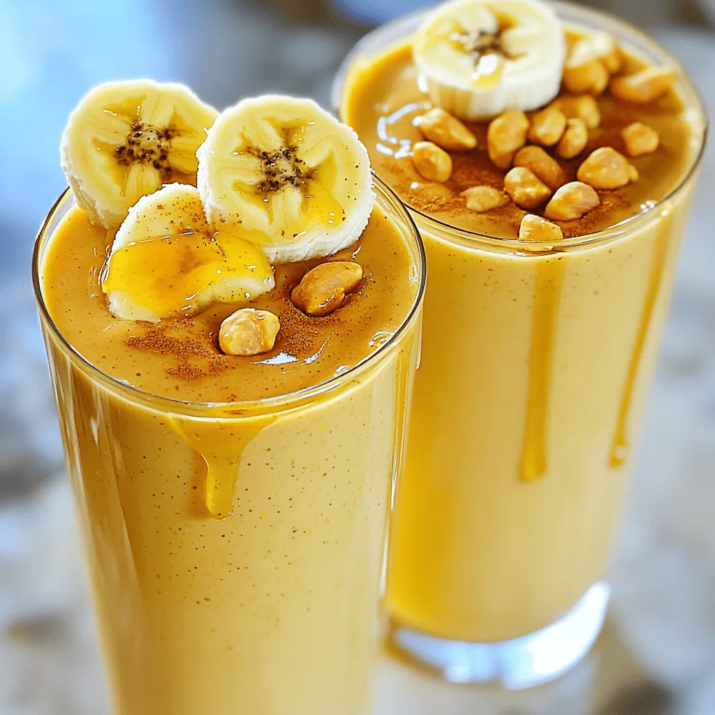 Für einen leckeren Erdnussbutter-Banana-Smoothie brauchst du: - 2 reife Bananen - 2 Esslöffel natürliche Erdnussbutter - 1 Tasse Mandelmilch (oder eine andere Milch nach Wahl) - 1 Esslöffel Honig (optional, für zusätzliche Süße) - 1/2 Teelöffel Vanilleextrakt - 1/4 Teelöffel Zimt - Eine Handvoll Eiswürfel - Gehackte Erdnüsse und Bananenscheiben zur Dekoration (optional) Diese Zutaten sorgen für einen perfekten Mix aus Geschmack und Nährstoffen. Achte auf Allergene in den Zutaten. Erdnüsse können Allergien auslösen. Wenn du allergisch bist, probiere Sonnenblumenbutter oder Mandelbutter. Für Milchalternativen sind Hafermilch oder Sojamilch ebenfalls gute Optionen. Honig kann durch Agavendicksaft ersetzt werden, wenn du vegan leben möchtest. Frische Zutaten sind ideal für einen Smoothie. Reife Bananen bringen die beste Süße. Du kannst auch gefrorene Bananen verwenden. Diese machen den Smoothie kälter und cremiger. Wenn du gefrorene Bananen nimmst, lass die Eiswürfel weg. So bleibt der Smoothie nicht zu fest. Mit diesen Tipps kannst du deinen Erdnussbutter-Banana-Smoothie perfekt zubereiten. Zuerst nehme ich die reifen Bananen. Ich schäle sie und schneide sie in Stücke. Dann nehme ich die natürliche Erdnussbutter. Diese gibt dem Smoothie einen tollen Geschmack. Ich messe auch die Mandelmilch ab. Wenn ich es süßer mag, lege ich Honig bereit. Der Vanilleextrakt und der Zimt kommen später dazu. Ich benutze einen starken Mixer. Es hilft, die Zutaten gut zu vermischen. Zuerst gebe ich die Bananen und die Erdnussbutter in den Mixer. Danach füge ich die Mandelmilch hinzu. Ich achte darauf, dass die Konsistenz cremig wird. Wenn ich Eiswürfel hinzufüge, lasse ich den Mixer auf hoher Stufe laufen. 1. Ich schalte den Mixer ein und mixe die Zutaten gut durch. 2. Nach etwa einer Minute prüfe ich die Mischung. Ich sehe nach, ob keine Bananenstücke mehr da sind. 3. Ich füge den Honig und den Vanilleextrakt hinzu. Dann streue ich den Zimt hinein. 4. Ich mixe erneut, bis alles gut vermischt ist. 5. Jetzt gieße ich den Smoothie in hohe Gläser. 6. Als letztes dekoriere ich die Oberseite mit gehackten Erdnüssen und Bananenscheiben. Das ist die einfache Anleitung für den Erdnussbutter-Banana-Smoothie. Ich hoffe, du hast Spaß beim Zubereiten! Um die perfekte Konsistenz für deinen Erdnussbutter-Banana-Smoothie zu erzielen, ist die Mischung entscheidend. Du möchtest, dass der Smoothie cremig und glatt ist. Verwende reife Bananen. Sie sind süßer und machen deinen Smoothie weicher. Füge genug Flüssigkeit hinzu, wie Mandelmilch. Wenn der Smoothie zu dick ist, gib mehr Milch dazu. Wenn er zu flüssig ist, füge mehr Banane oder Erdnussbutter hinzu. Du kannst die Aromen deines Smoothies ganz leicht verändern. Füge einen Esslöffel Kakao hinzu, um einen schokoladigen Geschmack zu bekommen. Ein wenig gemahlener Ingwer bringt eine interessante Note. Wenn du es süßer magst, ist Honig eine gute Wahl. Aber achte darauf, nicht zu viel hinzuzufügen. Der Geschmack der Bananen und der Erdnussbutter sollte im Vordergrund stehen. Für diesen Smoothie brauchst du einen guten Mixer. Ein Standmixer ist am besten, weil er die Zutaten gut vermischt. Wenn du einen Handmixer hast, kannst du auch diesen verwenden, aber es dauert länger. Ein Messbecher ist hilfreich, um die Milch abzumessen. Verwende außerdem einen Löffel, um die Erdnussbutter und den Honig leicht in den Mixer zu bekommen. Mit diesen Geräten machst du deinen Smoothie schnell und einfach. Du kannst das vollständige Rezept für den Erdnussbutter-Banana-Glücks-Smoothie hier finden. {{image_4}} Wenn Sie eine vegane Variante möchten, gibt es tolle Optionen. Ersetzen Sie die normale Milch durch pflanzliche Milch. Mandelmilch oder Hafermilch sind großartige Alternativen. Für die Süße können Sie Agavendicksaft anstelle von Honig verwenden. So bleibt der Smoothie vegan und lecker. Es gibt viele Möglichkeiten, Ihren Smoothie proteinreicher zu machen. Fügen Sie einen Löffel pflanzliches Proteinpulver hinzu. Auch Chiasamen oder Leinsamen sind gute Quellen. Diese Zusätze geben dem Smoothie einen nussigen Geschmack. Außerdem machen sie ihn sättigender. Früchte bringen Farbe und Geschmack. Fügen Sie eine Handvoll Spinat für mehr Nährstoffe hinzu. Eine halbe Tasse gefrorene Beeren gibt einen fruchtigen Kick. Auch Mangostücke passen hervorragend. Diese Variationen machen den Smoothie bunt und noch gesünder. Probieren Sie verschiedene Kombinationen aus, um Ihren perfekten Smoothie zu finden. Um deinen Peanut Butter Banana Smoothie frisch zu halten, solltest du ihn in einem luftdichten Behälter aufbewahren. Ein Glas mit einem Deckel ist ideal. Stelle sicher, dass der Behälter sauber ist. Dies hilft, den Geschmack und die Qualität des Smoothies zu bewahren. Der Smoothie bleibt im Kühlschrank etwa 1 bis 2 Tage frisch. Nach dieser Zeit könnte er seine Cremigkeit verlieren. Schüttel den Behälter gut, bevor du ihn trinkst. So vermischst du die Zutaten wieder. Achte auf einen frischen Geruch; wenn er seltsam riecht, solltest du ihn nicht trinken. Du kannst deinen Erdnussbutter-Banana-Smoothie auch einfrieren. Gieße ihn einfach in Eiswürfelschalen oder einen gefrierfesten Behälter. Er bleibt bis zu 3 Monate haltbar. Um ihn wieder zu verwenden, lasse ihn über Nacht im Kühlschrank auftauen oder mixe ihn direkt gefroren in deinem Mixer. So hast du immer einen leckeren Snack zur Hand! Wenn du mehr über die Zubereitung erfahren möchtest, schau dir das Full Recipe an. Ein Erdnussbutter-Banana-Smoothie hat etwa 300 bis 400 Kalorien pro Portion. Die genauen Kalorien hängen von den Zutaten ab. Zum Beispiel, die Erdnussbutter und die Banane bringen viel Energie. Hier ist eine grobe Aufschlüsselung: - 2 reife Bananen: etwa 200 Kalorien - 2 Esslöffel natürliche Erdnussbutter: etwa 190 Kalorien - 1 Tasse Mandelmilch: etwa 30 Kalorien Das macht zusammen ungefähr 420 Kalorien, wenn man alles zählt. Wenn du Honig hinzufügst, kommen noch mehr Kalorien dazu. Wenn du die Kalorien kontrollieren willst, kannst du eine Banane weglassen oder weniger Erdnussbutter verwenden. Ja, du kannst die Erdnussbutter weglassen. Der Smoothie wird dann weniger cremig und hat nicht den nussigen Geschmack. Du kannst stattdessen Mandelbutter oder Cashewbutter verwenden. Diese Optionen sind auch lecker und bringen andere Nährstoffe. Wenn du keine Nussbutter magst, probiere Joghurt für eine cremige Textur. Um den Smoothie glutenfrei zu machen, achte auf die Zutaten. Alle in diesem Rezept sind von Natur aus glutenfrei. Die Erdnussbutter, Bananen und Mandelmilch enthalten kein Gluten. Überprüfe jedoch die Marken, um sicherzustellen, dass keine Gluten-Kontamination stattgefunden hat. Wenn du diese Tipps befolgst, bleibt dein Smoothie glutenfrei und lecker. Für das komplette Rezept, schau dir den [Full Recipe] an. In diesem Artikel haben wir alles über die Zutaten und die Zubereitung von Smoothies besprochen. Wir haben die wichtigen Zutaten, ihre Allergene und mögliche Ersatzstoffe erläutert. Die Schritt-für-Schritt-Anleitung hat den Mixer und die richtige Technik behandelt. Tipps wie die perfekte Konsistenz und Zusätze runden das Rezept ab. Zudem gibt es viele Variationen, die du ausprobieren kannst. Denke auch an die richtigen Aufbewahrungshinweise. Mit diesen Informationen kannst du leckere und gesunde Smoothies machen!