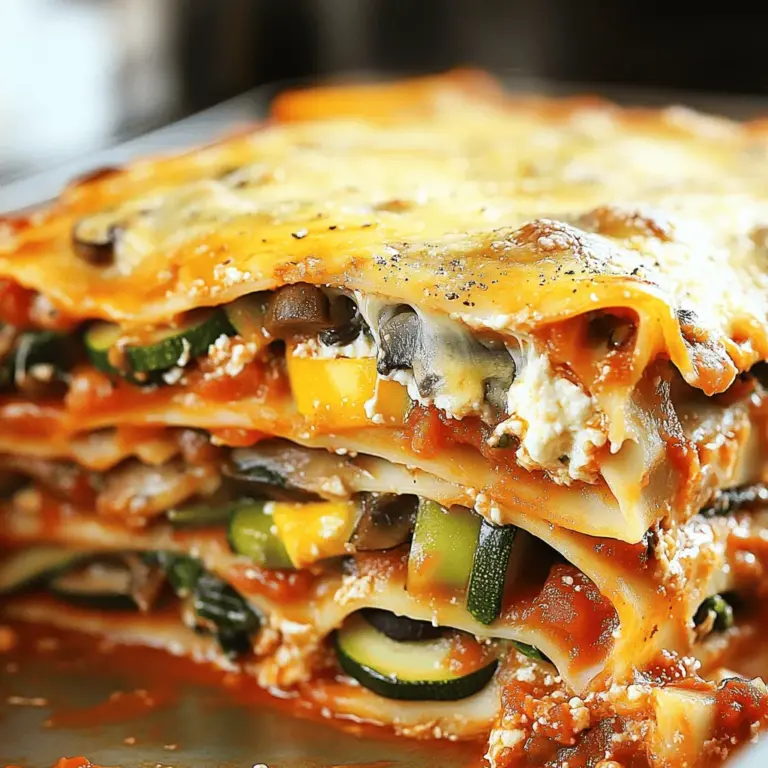Für meine einfache Gemüse-Lasagne brauchst du frische und leckere Zutaten. Hier sind die Hauptzutaten: - 9 Lasagne-Nudeln - 500 g Ricotta-Käse - 500 g geriebener Mozzarella-Käse - 100 g geriebener Parmesan-Käse - 500 ml Marinara-Sauce Diese Zutaten bilden die Basis für eine großartige Lasagne. Ricotta verleiht der Lasagne eine cremige Textur. Mozzarella sorgt für den köstlichen, schmelzenden Käsegeschmack. Parmesan gibt einen zusätzlichen, herzhaften Kick. Gemüse ist der Star in dieser Lasagne. Ich empfehle: - 200 g Spinat, grob gehackt - 1 Zucchini, in Scheiben geschnitten - 1 Paprika, gewürfelt (jede Farbe) - 100 g Champignons, in Scheiben geschnitten Diese Mischung bringt Farbe und Geschmack. Spinat ist nahrhaft und passt gut zu Käse. Zucchini und Paprika fügen Süße hinzu. Champignons geben der Lasagne einen tollen Umami-Geschmack. Du kannst auch anderes Gemüse verwenden, das du magst. Die Wahl der Käsesorten macht einen großen Unterschied. Ich nutze: - Ricotta für die Basis - Mozzarella für die cremige Schicht - Parmesan für den feinen Geschmack Ricotta macht die Lasagne leicht und fluffig. Mozzarella liefert die köstliche Schmelzqualität. Parmesan gibt der Lasagne das gewisse Etwas. Du kannst auch andere Käsesorten ausprobieren, um deinen eigenen Stil zu finden. Das ist die Grundlage für deine einfache Gemüse-Lasagne. Du kannst das vollständige Rezept [hier finden](#). Heize zuerst den Ofen auf 190°C vor. Diese Temperatur sorgt für eine perfekt gebackene Lasagne. Koche dann die Lasagne-Nudeln laut den Anweisungen auf der Verpackung. Achte darauf, dass sie al dente sind. Das bedeutet, sie sollten noch etwas fest sein. Lass die Nudeln nach dem Kochen gut abtropfen und stelle sie beiseite. Erhitze einen Schuss Olivenöl in einer Pfanne bei mittlerer Hitze. Füge die gehackten Knoblauchzehen hinzu und brate sie für etwa eine Minute. Der Duft des Knoblauchs wird deinen Küchenbereich erfüllen. Gib dann die geschnittene Zucchini, die gewürfelte Paprika und die Champignons in die Pfanne. Dünste das Gemüse für 5 bis 7 Minuten, bis es zart ist. Füge den gehackten Spinat hinzu und koche ihn, bis er verwelkt. Würze das Gemüse mit Oregano, Basilikum, Salz und Pfeffer. Nimm die Pfanne vom Herd. Beginne mit einer dünnen Schicht Marinara-Sauce auf dem Boden einer großen Auflaufform. Lege dann 3 Lasagne-Nudeln über die Sauce. Verteile die Hälfte des Ricotta-Käses gleichmäßig auf den Nudeln. Darauf kommt eine Schicht des sautierten Gemüses, gefolgt von einer Prise Mozzarella und etwas Parmesan. Wiederhole diesen Vorgang. Füge weitere 3 Nudeln, den restlichen Ricotta, das restliche Gemüse, mehr Mozzarella und Parmesan hinzu. Bedecke die oberste Schicht mit der restlichen Marinara-Sauce und dem restlichen Käse. Decke die Form mit Folie ab und backe sie für 25 Minuten. Entferne die Folie und backe sie für weitere 15 Minuten, bis der Käse goldbraun ist. Lass die Lasagne vor dem Servieren 10 Minuten abkühlen. Um die perfekte Lasagne zu machen, achte auf die Nudeln. Koche sie al dente, damit sie nicht matschig werden. Schichte die Zutaten sorgfältig. Beginne mit einer Schicht Marinara-Sauce, gefolgt von Nudeln, Ricotta, Gemüse und Käse. Wiederhole dies bis zum Schluss. Vergiss nicht, die letzte Schicht gut mit Käse zu bedecken. Das sorgt für eine goldene Kruste. Um den Geschmack deiner Lasagne zu verbessern, füge frische Kräuter hinzu. Basilikum und Oregano bringen viel Geschmack. Du kannst auch etwas Zitronensaft verwenden. Das macht die Aromen lebendiger. Experimentiere mit verschiedenen Gemüsesorten. Auberginen oder Brokkoli sind tolle Alternativen. Wenn du mehr Würze willst, füge eine Prise rotes Pfefferpulver hinzu. Nahrhaftes Kochen geht über gesunde Zutaten hinaus. Es geht auch um den Genuss. Mit frischem Gemüse und Käse bleibt das Gericht leicht und lecker. Du kannst die Lasagne auch anpassen. Verwende saisonales Gemüse für den besten Geschmack. Das macht das Kochen nicht nur einfach, sondern auch spannend. Wenn du die Lasagne schön anrichtest, wird sie auch optisch ein Hit. {{image_4}} Bei der Zubereitung deiner Gemüse-Lasagne kannst du kreativ sein. Du kannst fast jedes Gemüse verwenden. Hier sind einige tolle Alternativen: - Brokkoli: Frisch oder gedämpft, er gibt einen knackigen Biss. - Karotten: Gerieben oder in dünnen Scheiben, sie bringen Süße. - Auberginen: Sie sind perfekt für eine herzhafte Schicht. - Kürbis: Er fügt eine cremige Textur hinzu. Probiere verschiedene Kombinationen aus. So findest du deinen Favoriten! Wenn du eine vegane Lasagne machen möchtest, gibt es viele tolle Alternativen. Hier sind einige Ideen: - Anstelle von Ricotta kannst du Cashew-Crème verwenden. Püriere eingeweichte Cashews mit etwas Zitronensaft und Salz. - Für Mozzarella gibt es pflanzliche Käsesorten. Sie schmelzen gut und haben tollen Geschmack. - Nutritional Yeast ist eine gute Käsealternative. Es gibt der Lasagne einen käsigen Geschmack. Diese Optionen machen die Lasagne leicht und gesund. Um deine Lasagne noch interessanter zu gestalten, kannst du einige Extras hinzufügen: - Gewürze: Experimentiere mit verschiedenen Kräutern wie Thymian oder Rosmarin. - Nüsse: Walnüsse oder Pinienkerne sorgen für einen schönen Crunch. - Hülsenfrüchte: Füge Linsen oder Kichererbsen für mehr Protein hinzu. Diese Variationen geben deiner Lasagne einen ganz neuen Geschmack. Sie sind einfach und machen viel Spaß! Wenn du Reste deiner Lasagne hast, bewahre sie richtig auf. Lass die Lasagne zuerst abkühlen. Schneide sie dann in Portionen. Lege die Stücke in einen luftdichten Behälter. Du kannst auch Frischhaltefolie verwenden. So bleibt die Lasagne frisch. Im Kühlschrank hält sie sich bis zu fünf Tage. Vergiss nicht, sie vor dem Servieren gut zu prüfen. Um die Lasagne einzufrieren, gehe ähnlich vor. Schneide die Lasagne in Portionen. Wickel jede Portion in Frischhaltefolie. Danach lege sie in einen gefrierfesten Behälter oder Beutel. So bleibt die Lasagne bis zu drei Monate frisch. Beschrifte die Behälter mit Datum, damit du den Überblick behältst. Zum Auftauen lege die Portionen einfach in den Kühlschrank über Nacht. Um die Lasagne aufzuwärmen, gibt es einige einfache Schritte. Heize deinen Ofen auf 180°C vor. Lege die Lasagne in eine Auflaufform. Decke sie mit Alufolie ab, um das Austrocknen zu verhindern. Backe sie 25 Minuten lang. Wenn du es eilig hast, kannst du die Lasagne auch in der Mikrowelle erwärmen. Stelle die Mikrowelle auf mittlere Leistung. Erwärme die Portionen für etwa 3-5 Minuten. Kontrolliere die Temperatur, damit sie gleichmäßig warm ist. So bleibt der Geschmack und die Textur gut. Du kannst nach Belieben etwas frischen Käse oben drauf geben, bevor du sie servierst. Die Zubereitung der Easy Vegetable Lasagna dauert etwa 20 Minuten. Danach backt sie 40 Minuten im Ofen. Ingesamt benötigst du also etwa eine Stunde. Das ist schnell für ein so leckeres Gericht. Ja, du kannst die Lasagne im Voraus machen. Bereite sie einfach bis zum Backen vor. Decke die Form ab und stelle sie in den Kühlschrank. Wenn du sie backen möchtest, lass sie vorher etwas auf Zimmertemperatur kommen. So sparst du Zeit an einem hektischen Abend. Zu Gemüse-Lasagne passen viele Beilagen gut. Hier sind einige Ideen: - Ein frischer grüner Salat - Knuspriges Brot oder Baguette - Gegrilltes Gemüse - Ein einfaches Tiramisu zum Dessert Die Beilagen machen das Essen noch besser und runden das Menü ab. Die perfekte Lasagne hängt von frischen Zutaten und sorgfältiger Zubereitung ab. Wir haben die Hauptzutaten und die besten Gemüseoptionen für Geschmack besprochen. Auch die Käsesorten spielen eine wichtige Rolle. Die Schritt-für-Schritt-Anleitung hilft Ihnen, jeden Schritt richtig zu machen. Nutzen Sie unsere Tipps für noch mehr Geschmack. Denken Sie an Variationen, um Ihre Lasagne anzupassen. Richtig gelagerte Reste verlieren nicht an Qualität. Kochen Sie mit Freude, und genießen Sie jedes Stück!