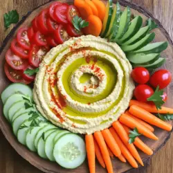 Die Basis für Hummus sind Kichererbsen, Tahin und Olivenöl. Kichererbsen geben dem Hummus die richtige Textur. Tahin sorgt für einen nussigen Geschmack. Olivenöl macht den Hummus cremig. Fügen Sie auch Zitronensaft hinzu, um Frische zu bringen. Knoblauch gibt ein wenig Schärfe und Tiefe. Diese Zutaten sind einfach zu bekommen und machen einen großen Unterschied. Für eine bunte Gemüseplatte empfehle ich Paprika, Gurke und Kirschtomaten. Paprika bringt süße Noten. Gurken sind knackig und frisch. Kirschtomaten fügen eine saftige Süße hinzu. Mini-Karotten sind süß und leicht zu essen. Zuckerschoten sind knackig und haben einen milden Geschmack. Diese Gemüsesorten sind nicht nur lecker, sie sehen auch toll aus. Um Ihre Platte schön zu machen, streuen Sie frische Petersilie darüber. Diese gibt Farbe und Frische. Fügen Sie auch etwas Paprika hinzu, um mehr Farbkontrast zu schaffen. Die Dekoration macht das Essen einladend und lustig. Ein schöner Anblick regt den Appetit an. Wer kann diesem bunten Anblick widerstehen? Für das gesamte Rezept besuchen Sie [Full Recipe]. Um Hummus perfekt zuzubereiten, beginne mit der Vorbereitung der Kichererbsen. Nutze eine Dose Kichererbsen, spüle sie gut ab. Dies entfernt die Konservierungsstoffe und sorgt für einen besseren Geschmack. Gib die Kichererbsen in eine Küchenmaschine. Füge dann Tahin, Olivenöl, Zitronensaft, Knoblauch, Kreuzkümmel und Salz hinzu. Mixe alles gut durch. Püriere die Mischung, bis sie glatt ist. Falls die Konsistenz zu dick ist, füge einen Esslöffel Wasser hinzu. Püriere weiter, bis der Hummus schön cremig wird. Nach dem Pürieren schmecke den Hummus ab und füge nach Bedarf mehr Salz hinzu. Für eine schöne Gemüseplatte achte auf ansprechendes Arrangieren. Platziere den Hummus in der Mitte der Platte. Verwende kleine Schüsseln für den Hummus. So sieht es toll aus und jeder kann sich bedienen. Ordne das geschnittene Gemüse rund um die Schüssel an. Nutze rote Paprika, Gurkenscheiben, Kirschtomaten, Mini-Karotten und Zuckerschoten. Dies sorgt für eine bunte und einladende Platte. Wähle eine große, bunte Platte für dein Hummus und Gemüse. Eine helle Platte hebt die Farben des Gemüses hervor. Achte auf Farbkontraste. Plazierung spielt eine große Rolle. Gestalte das Arrangement kreativ. Lege das Gemüse in verschiedenen Höhen, um visuelles Interesse zu schaffen. Dies macht deine Platte lebendig und ansprechend. Nutze frische Petersilie zur Garnierung. So erhält die Platte einen frischen Touch. Um die perfekte Hummus-Konsistenz zu erreichen, fügen Sie Wasser schrittweise hinzu. Beginnen Sie mit einem Esslöffel. Pürieren Sie dann erneut und prüfen Sie die Textur. Wenn Sie eine cremigere Konsistenz wünschen, fügen Sie mehr Wasser hinzu. Gewürze sind wichtig, um den Geschmack zu verbessern. Experimentieren Sie mit Kreuzkümmel oder Paprika, um neue Aromen zu entdecken. Bereiten Sie Gemüsesticks im Voraus vor, um Zeit zu sparen. Lagern Sie diese in einem luftdichten Behälter im Kühlschrank. Das verhindert, dass sie austrocknen. Eine feuchte Küchenrolle in den Behälter legt, hilft ebenfalls. Vermeiden Sie es, das Gemüse in Plastikfolie zu wickeln, da dies die Frische beeinträchtigen kann. Um Ihre Platte interessanter zu gestalten, fügen Sie kleine Schüsseln mit Dips hinzu. Oliven, Feta oder Joghurt passen gut dazu. Getränke wie Mineralwasser oder ein frischer Zitronen-Minz-Tee ergänzen das Essen. Diese Kombination macht die Mahlzeit lebendiger und einladender. Schauen Sie sich auch die Full Recipe für mehr Ideen an. {{image_4}} Hummus kann viele Gesichter haben. Probieren Sie Varianten wie Rote Beete oder Avocado. Diese geben dem Hummus eine schöne Farbe und neuen Geschmack. Geräucherter Paprika ist auch eine tolle Wahl. Er bringt eine rauchige Note, die sehr lecker ist. Weitere kreative Kombinationen sind zum Beispiel Erbsen oder Koriander. Diese Zutaten machen den Hummus nicht nur bunt, sondern auch gesund. Für Ihr Gemüse können Sie saisonale und regionale Optionen wählen. Karotten, Gurken und Paprika sind immer beliebt. Doch auch Radieschen oder Sellerie sind tolle Alternativen. Frische Kräuter wie Minze oder Basilikum bringen frischen Geschmack. Blattsalate wie Rucola oder Spinat passen ebenfalls gut dazu. Sie fügen eine knackige Textur hinzu und sind gesund. Wenn Sie kalorienbewusste Alternativen suchen, verwenden Sie weniger Öl. Stattdessen können Sie Joghurt oder Avocado nutzen, um den Hummus cremig zu machen. Für glutenfreie und vegane Optionen ist Hummus perfekt geeignet. Achten Sie darauf, frisches Gemüse zu servieren. So bleibt Ihr Snack leicht und lecker. Verwenden Sie auch verschiedene Dips, um mehr Vielfalt zu bieten. So wird die Platte noch spannender! Für das vollständige Rezept schauen Sie sich die Hummus & Veggie Freude Platte an. Um Hummus frisch zu halten, lege ihn in einen luftdichten Behälter. So bleibt er länger gut. Stelle den Behälter in den Kühlschrank. Hummus hält sich dort etwa 5 bis 7 Tage. Achte darauf, wie der Hummus aussieht und riecht. Wenn er seltsam aussieht oder riecht, wirf ihn weg. Für frische Gemüsesticks, wickle sie in ein feuchtes Tuch. Das hält sie knackig. Du kannst sie auch in einen Behälter mit Wasser legen. So bleiben die Gemüsesticks länger frisch. Diese Snacks sind perfekt für unterwegs. Sie eignen sich toll für Snacks oder Picknicks. Wenn du Hummus länger aufbewahren möchtest, kannst du ihn einfrieren. Fülle ihn in einen gefrierfesten Behälter. Lass etwas Platz, damit er sich ausdehnen kann. Um Hummus aufzutauen, stelle ihn in den Kühlschrank. Das dauert einige Stunden. Du kannst ihn auch in der Mikrowelle auftauen. Gefrorener Hummus hält sich bis zu 3 Monate. Hummus hält sich im Kühlschrank etwa fünf bis sieben Tage. Damit der Hummus frisch bleibt, bewahre ihn in einem luftdichten Behälter auf. Achte darauf, dass der Behälter sauber ist und keine Luft eindringen kann. So bleibt der Hummus geschmackvoll und cremig. Ja, du kannst Hummus im Voraus zubereiten. Es ist sogar eine gute Idee, ihn einen Tag vorher zu machen. So haben die Aromen Zeit, sich gut zu vermischen. Bereite den Hummus und lagere ihn dann im Kühlschrank. Vergiss nicht, ihn vor dem Servieren gut umzurühren. Für eine bunte und einladende Plattenanordnung wähle eine Vielzahl von Gemüse. Hier sind einige Vorschläge: - Rote Paprika: Süß und knackig. - Gurke: Frisch und kühlend. - Kirschtomaten: Saftig und süß. - Mini-Karotten: Knackig und süß. - Zuckerschoten: Süß und zart. Diese Auswahl bietet viele Aromen und Texturen. Sie machen die Platte lebendig und schmackhaft. Hummus ist einfach zuzubereiten und macht jede Gemüseplatte lebendig. In diesem Artikel haben wir die Hauptzutaten besprochen: Kichererbsen, Tahin und frisches Gemüse. Die Schritt-für-Schritt-Anleitung hilft dir, köstlichen Hummus zu machen und hübsch zu präsentieren. Mit unseren Tipps bleibst du kreativ und erhältst perfekte Konsistenzen. Vergiss nicht, die verschiedenen Variationen auszuprobieren. Ob für Feste oder Snacks, jetzt kannst du Hummus und Gemüse optimal genießen. Lass es dir schmecken!