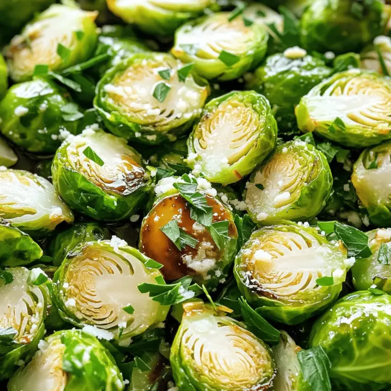 Für dieses Rezept benötigst du einige frische und einfache Zutaten. Hier ist, was du brauchst: - 450 g Rosenkohl, geputzt und halbiert - 2 Esslöffel Olivenöl - 3 Esslöffel Balsamico-Essig - 1 Esslöffel Honig - 2 Knoblauchzehen, fein gehackt - Salz und Pfeffer nach Geschmack Diese Zutaten bilden die Basis für den köstlichen Balsamico-Geschmack. Der Rosenkohl wird durch das Rösten zart und erhält eine tolle Farbe. Um den Geschmack noch weiter zu verbessern, kannst du auch ein paar Gewürze hinzufügen. Ich empfehle: - 1/4 Teelöffel rote Pfefferflocken (optional) Diese bringen eine kleine Schärfe und ein wenig Wärme. Der Knoblauch sorgt für einen herzhaften Geschmack, der perfekt mit dem Balsamico harmoniert. Für eine schöne Präsentation sind einige Garnierungen ideal. Überlege, diese hinzuzufügen: - 1/4 Tasse geriebener Parmesan (optional) - Frische Petersilie, gehackt (zum Garnieren) Der Parmesan schmilzt leicht und gibt einen salzigen Kick. Frische Petersilie bringt Farbe und Frische in dein Gericht. Mit diesen Optionen wird dein Balsamischer Genuss Rosenkohl noch leckerer. Wenn du mehr über die Zubereitung erfahren möchtest, schau dir das [Full Recipe] an. Zuerst heize deinen Ofen auf 200°C vor. Nimm eine große Schüssel und gib die halbierten Rosenkohl hinein. Füge 2 Esslöffel Olivenöl, 3 Esslöffel Balsamico-Essig, 1 Esslöffel Honig und 2 fein gehackte Knoblauchzehen hinzu. Streue Salz und Pfeffer nach Geschmack dazu. Wenn du es scharf magst, füge 1/4 Teelöffel rote Pfefferflocken hinzu. Mische alles gut, bis der Rosenkohl gleichmäßig bedeckt ist. Verteile den Rosenkohl auf einem Backblech in einer einzigen Schicht. Achte darauf, dass die Röschen genug Platz haben. So werden sie schön knusprig. Röste den Rosenkohl für etwa 25-30 Minuten. Rühre die Röschen nach der Hälfte der Zeit um. Sie sollten goldbraun und zart sein. Achte darauf, dass du den Rosenkohl nicht überfüllst. Zu viele Röschen auf einmal können dampfen statt rösten. Wenn du den Rosenkohl umdrehst, achte darauf, dass du ihn vorsichtig anfasst. So bleiben die Röschen ganz. Wenn du die Röstzeit genau einhältst, erhältst du eine perfekte Textur. Wenn du magst, kannst du die Röschen mit etwas Balsamico-Glas von dem Backblech beträufeln, bevor du sie servierst. Für einen extra Geschmack kannst du 1/4 Tasse geriebenen Parmesan nach dem Rösten über den heißen Rosenkohl streuen. Der Käse schmilzt leicht und macht das Gericht noch besser. Garnier das Ganze mit frisch gehackter Petersilie. Sie bringt Farbe und Frische. Wenn du diese Schritte befolgst, wirst du Balsamische Genuss Rosenkohl zubereiten, der sicher begeistert! Für das vollständige Rezept, schau dir den Abschnitt "Full Recipe" an. Ein häufiger Fehler ist, den Rosenkohl nicht gleichmäßig zu schneiden. Halbiere die Röschen immer gleichmäßig, damit sie gleichmäßig garen. Achte darauf, nicht zu viel Öl zu verwenden. Zu viel Öl kann das Gericht fettig machen. Ein weiterer Fehler ist das Überladen des Backblechs. Lasse genug Platz, damit die Röschen knusprig werden. Heize den Ofen auf 200°C vor. Röste den Rosenkohl für 25 bis 30 Minuten. Achte darauf, nach etwa 15 Minuten die Röschen umzurühren. So werden sie gleichmäßig braun. Wenn sie goldbraun und zart sind, sind sie perfekt. Serviere die Balsamischen Genuss Rosenkohl warm. Beträufele sie mit dem Balsamico-Glas vor dem Servieren. Streue frisch gehackte Petersilie darüber für einen tollen Farbkontrast. Wenn du magst, füge geriebenen Parmesan hinzu. Das macht das Gericht noch leckerer. Du kannst das Rezept hier finden: [Full Recipe]. {{image_4}} Du kannst Balsamische Genuss Rosenkohl leicht anpassen. Füge einfach mehr Gemüse hinzu. Zucchini, Karotten oder Süßkartoffeln passen gut. Diese Gemüse bringen Farbe und Geschmack. Sie bleiben auch knackig und lecker beim Rösten. Du kannst den Honig durch Ahornsirup ersetzen, um eine vegane Option zu haben. Balsamico passt gut zu vielen Gemüsesorten. Brokkoli, Blumenkohl oder grüne Bohnen sind tolle Alternativen. Diese Sorten bieten eine neue Textur und Geschmack. Wenn du verschiedene Gemüsesorten mischst, wird das Gericht bunter. Du kannst sogar Kürbis oder Rüben ausprobieren. Sie bringen eine süße Note in das Gericht. Um die Balsamico-Sauce interessanter zu machen, füge Gewürze hinzu. Senfkörner oder Thymian geben ein neues Aroma. Du kannst auch Zwiebeln oder Schalotten in die Mischung geben. Diese Zutaten schaffen Tiefe und Geschmack. Experimentiere mit verschiedenen Essigsorten. Apfelessig oder Rotweinessig können auch eine gute Wahl sein. Sie bringen eine frische Note in deinen Rosenkohl. Wenn du mehr über das Rezept erfahren möchtest, schau dir das [Full Recipe] an. Wenn du noch Balsamische Genuss Rosenkohl übrig hast, bewahre ihn in einem luftdichten Behälter auf. So bleibt der Geschmack frisch. Du kannst ihn bis zu drei Tage im Kühlschrank lagern. Achte darauf, dass der Rosenkohl vollständig abgekühlt ist, bevor du ihn einpackst. Das hilft, die Feuchtigkeit zu reduzieren. Um den Rosenkohl wieder aufzuwärmen, nutze den Ofen für beste Ergebnisse. Lege die Röschen auf ein Backblech und heize den Ofen auf 180°C vor. Röste sie für etwa 10-15 Minuten. So werden sie knusprig und warm. Alternativ kannst du die Röschen in einer Pfanne bei mittlerer Hitze erwärmen. Achte darauf, sie nicht zu lange zu erhitzen, damit sie nicht matschig werden. Im Kühlschrank bleibt der übrig gebliebene Rosenkohl frisch für bis zu drei Tage. Wenn du den Rosenkohl länger aufbewahren willst, friere ihn ein. Lege die Röschen in einen Gefrierbeutel und entferne die Luft. Im Gefrierschrank hält er bis zu drei Monate. Vor der Verwendung tau die Röschen im Kühlschrank auf und wärme sie dann auf. So schmecken sie fast wie frisch zubereitet. Die Zubereitung dauert etwa 10 Minuten. Danach rösten Sie den Rosenkohl für 25-30 Minuten im Ofen. So haben Sie in 40 Minuten eine leckere Beilage. Es ist einfach und schnell! Ja, Sie können gefrorenen Rosenkohl verwenden. Achten Sie darauf, ihn vorher gut abzutropfen. Gefrorener Rosenkohl kann etwas weicher werden, aber er schmeckt trotzdem gut. Denken Sie daran, die Röstdauer vielleicht etwas zu verlängern. Balsamischer Rosenkohl passt gut zu vielen Gerichten. Hier sind einige Ideen: - Gegrilltes Hähnchen - Rindersteak - Gebackener Lachs - Quinoa oder Reis - Kartoffelpüree Diese Beilagen ergänzen den süßen und herzhaften Geschmack des Rosenkohls. Probieren Sie verschiedene Kombinationen aus! Balsamische Genuss Rosenkohl ist gesund und lecker. Wir haben die besten Zutaten, den Röstprozess und passende Garnituren erkundet. Du weißt nun, wie man häufige Fehler vermeidet und die perfekte Garzeit wählt. Es gibt viele Variationen, um das Gericht nach deinem Geschmack anzupassen. Vergiss nicht die Lagerung für Reste! Mit diesen Tipps macht das Kochen Spaß und ist einfach. Experimentiere mit Aromen und genieße jeden Bissen.