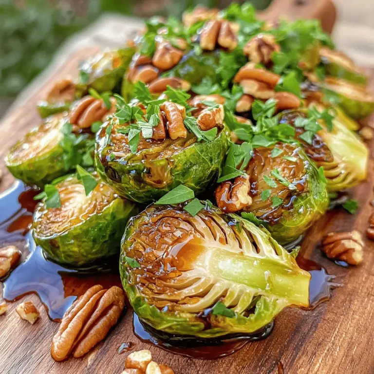 Für die Balsamico-Glasierte Rosenkohl benötige ich folgende Zutaten: - 450 g Rosenkohl, geputzt und halbiert - 2 Esslöffel Olivenöl - 2 Esslöffel Balsamico-Essig - 1 Esslöffel Honig - 2 Knoblauchzehen, gehackt - Salz und Pfeffer nach Geschmack - 1 Teelöffel rote Chiliflocken (optional) - 60 g Pekannüsse, grob gehackt (für extra Crunch) - Frische Petersilie, gehackt (zum Garnieren) Diese Zutaten sind einfach zu finden. Sie sind frisch und lecker. Ich finde, die Mengen sind perfekt für vier Portionen. Wenn du mehr Gäste hast, kannst du die Zutaten verdoppeln. Manchmal füge ich auch etwas mehr Honig hinzu, um die Süße zu verstärken. Wenn du es schärfer magst, nutze mehr Chiliflocken. Möchtest du eine nussige Note? Dann probiere Mandeln oder Walnüsse anstelle der Pekannüsse. Ich bevorzuge frische Rosenkohl. Sie haben einen besseren Geschmack und die Textur ist knuspriger. Gefrorene Rosenkohl sind oft weich und verlieren ihren Biss. Wenn du jedoch gefrorenen Rosenkohl verwendest, achte darauf, sie vorher gut abzutropfen. So verhindert man, dass die Glasur verwässert. Das ist wichtig für die perfekte Balsamico-Glasur. Die richtige Konsistenz macht den Unterschied! Zuerst waschen Sie den Rosenkohl gut. Schneiden Sie die Enden ab und halbieren Sie ihn. Das sorgt für eine gleichmäßige Garzeit. Dann bereiten Sie eine große Schüssel vor. Dort geben Sie den halbierten Rosenkohl hinein. Fügen Sie Olivenöl, Balsamico-Essig und Honig hinzu. Diese Zutaten geben Geschmack und Süße. Hacken Sie den Knoblauch und fügen Sie ihn dazu. Würzen Sie mit Salz und Pfeffer. Wenn Sie es schärfer mögen, können Sie rote Chiliflocken hinzufügen. Mischen Sie alles gut, bis der Rosenkohl gleichmäßig bedeckt ist. Heizen Sie Ihren Ofen auf 200 °C vor. Dies ist wichtig, um den Rosenkohl perfekt zu rösten. Legen Sie ein Backblech mit Backpapier aus. Verteilen Sie den Rosenkohl gleichmäßig darauf. Damit er gleichmäßig gart, ist genug Platz wichtig. Rösten Sie den Rosenkohl 20 bis 25 Minuten. Nach 10 Minuten sollten Sie ihn umrühren. So wird er schön karamellisiert und zart. In den letzten 5 Minuten streuen Sie die gehackten Pekannüsse über den Rosenkohl. Sie geben zusätzlichen Crunch und Geschmack. Das Rösten bei 200 °C sorgt für eine schöne Bräunung. Die Röstzeit von 20 bis 25 Minuten ist ideal. Achten Sie darauf, den Rosenkohl nach der Hälfte der Zeit umzurühren. So wird er gleichmäßig gar. Wenn er goldbraun aussieht und zart ist, ist er fertig. Nehmen Sie das Blech aus dem Ofen und lassen Sie den Rosenkohl kurz abkühlen. Probieren Sie und passen Sie nach Belieben Salz und Pfeffer an. Servieren Sie ihn dann auf einer schönen Platte. Vergessen Sie nicht, mit frischer Petersilie zu garnieren und die Balsamico-Glasur darüber zu träufeln. Um den besten Geschmack von Balsamico-glasierten Rosenkohl zu erhalten, wählen Sie frische Zutaten. Achten Sie darauf, dass der Rosenkohl fest und grün ist. Rösten Sie den Rosenkohl bei hoher Hitze, um die Karamellisierung zu fördern. Das bringt süße und herzhafte Noten hervor. Mischen Sie die Marinade gut, damit jeder Teil des Rosenkohls den Balsamico-Geschmack aufnimmt. Fügen Sie die Pekannüsse kurz vor Ende der Röstzeit hinzu. So bleiben sie knusprig und verleihen Crunch. Ein häufiger Fehler ist, den Rosenkohl nicht gleichmäßig zu verteilen. Wenn die Stücke übereinander liegen, garen sie ungleichmäßig. Ein weiterer Fehler ist, ihn zu lange zu rösten. Überbackener Rosenkohl wird weich und verliert seinen Geschmack. Achten Sie darauf, den Rosenkohl regelmäßig zu wenden. Das hilft, dass er von allen Seiten gleichmäßig röstet. Wenn Sie die Marinade nicht gut vermischen, schmeckt der Rosenkohl fad. Die perfekte Konsistenz für Balsamico-glasierten Rosenkohl ist außen knusprig und innen zart. Achten Sie darauf, dass der Rosenkohl beim Rösten nicht zu viel Wasser verliert. Sie können die Röstzeit anpassen, um die gewünschte Textur zu erreichen. Ein bisschen Karamellisierung gibt dem Gericht eine schöne Süße. Wenn Sie die Rosenkohlhälften kleiner schneiden, garen sie schneller. So können Sie auch die Textur der Stücke variieren. Für mehr Abwechslung können Sie verschiedene Nüsse oder Samen verwenden. {{image_4}} Balsamic Glazed Brussels Sprouts sind von Natur aus vegetarisch. Um sie vegan zu machen, ersetzen Sie den Honig durch Ahornsirup oder Agavendicksaft. Diese Alternativen bringen Süße und passen gut zum Balsamico. Sie können auch etwas mehr Knoblauch hinzufügen, um den Geschmack zu intensivieren. Sie können die Rosenkohlhälften mit anderen Gemüsesorten mischen. Karotten oder Süßkartoffeln bringen eine schöne Süße mit. Auch Äpfel oder Birnen können für eine fruchtige Note sorgen. Fügen Sie diese Zutaten einfach zur Marinade hinzu. Das gibt dem Gericht eine neue Dimension und mehr Textur. Balsamic Glazed Brussels Sprouts passen gut zu vielen Hauptgerichten. Servieren Sie sie zu gebratenem Hähnchen oder Lachs für ein ausgewogenes Essen. Sie sind auch eine tolle Beilage zu Reis oder Quinoa. Wenn Sie ein einfaches Abendessen möchten, kombinieren Sie sie mit einem frischen Salat. So haben Sie ein buntes und gesundes Gericht auf dem Tisch. Es ist wichtig, die Reste von Balsamico-Glasierten Rosenkohl richtig zu lagern. Verwenden Sie einen luftdichten Behälter. Stellen Sie sicher, dass der Behälter gut verschlossen ist. Die Reste sollten innerhalb von zwei Stunden nach dem Kochen in den Kühlschrank. So bleiben die Aromen frisch und lecker. Um die Reste wieder aufzuwärmen, gibt es einige gute Methoden. Sie können die Reste in einer Pfanne bei mittlerer Hitze erwärmen. Fügen Sie einen kleinen Spritzer Wasser hinzu, damit der Rosenkohl nicht austrocknet. Alternativ können Sie die Reste im Ofen bei 180 °C (350 °F) für etwa 10 Minuten aufwärmen. So bleibt der Rosenkohl knusprig und schmackhaft. Im Kühlschrank halten sich die Reste etwa drei bis fünf Tage. Achten Sie darauf, die Reste gut zu lagern. Wenn Sie den Balsamico-Glasierten Rosenkohl länger aufbewahren möchten, können Sie ihn einfrieren. Er bleibt im Gefrierfach etwa drei Monate frisch. Packen Sie ihn in einen gefriergeeigneten Behälter oder Beutel. So haben Sie immer ein schnelles und schmackhaftes Gericht zur Hand. Sie können den Geschmack leicht ändern. Fügen Sie mehr Honig für Süße hinzu. Wenn Sie es schärfer mögen, verwenden Sie mehr Chili. Möchten Sie eine nussige Note? Probieren Sie Mandeln oder Walnüsse. Für einen frischen Touch können Sie Zitrone oder Limette verwenden. Diese Zutaten passen gut zu den Balsamico-Glazed Brussels Sprouts. Diese Rosenkohl sind vielseitig. Sie passen gut zu gebratenem Hähnchen oder Lachs. Ein Reisgericht oder Quinoa ist auch eine tolle Wahl. Servieren Sie sie mit einem frischen Salat. Diese Kombination macht Ihr Essen bunt und lecker. Die Zubereitung nimmt etwa 10 Minuten in Anspruch. Das Rösten im Ofen dauert 20 bis 25 Minuten. Insgesamt benötigen Sie also etwa 35 Minuten. Das ist schnell und einfach, perfekt für ein leckeres Abendessen. Zusammenfassend haben wir heute die Zutaten, Zubereitung und Lagerung von Rosenkohl behandelt. Du hast gelernt, wie man den besten Geschmack erzielt und häufige Fehler vermeidet. Die Variationen zeigen, dass du kreativ sein kannst. Experimentiere mit verschiedenen Zutaten und Beilagen. Denke daran, dass Reste auch lecker sind, wenn du sie richtig aufbewahrst. Mit diesen Tipps wirst du garantiert ein beliebtes Gericht zaubern. Probiere das Rezept aus und entdecke den vollen Geschmack von Balsamico-Glasiertem Rosenkohl!