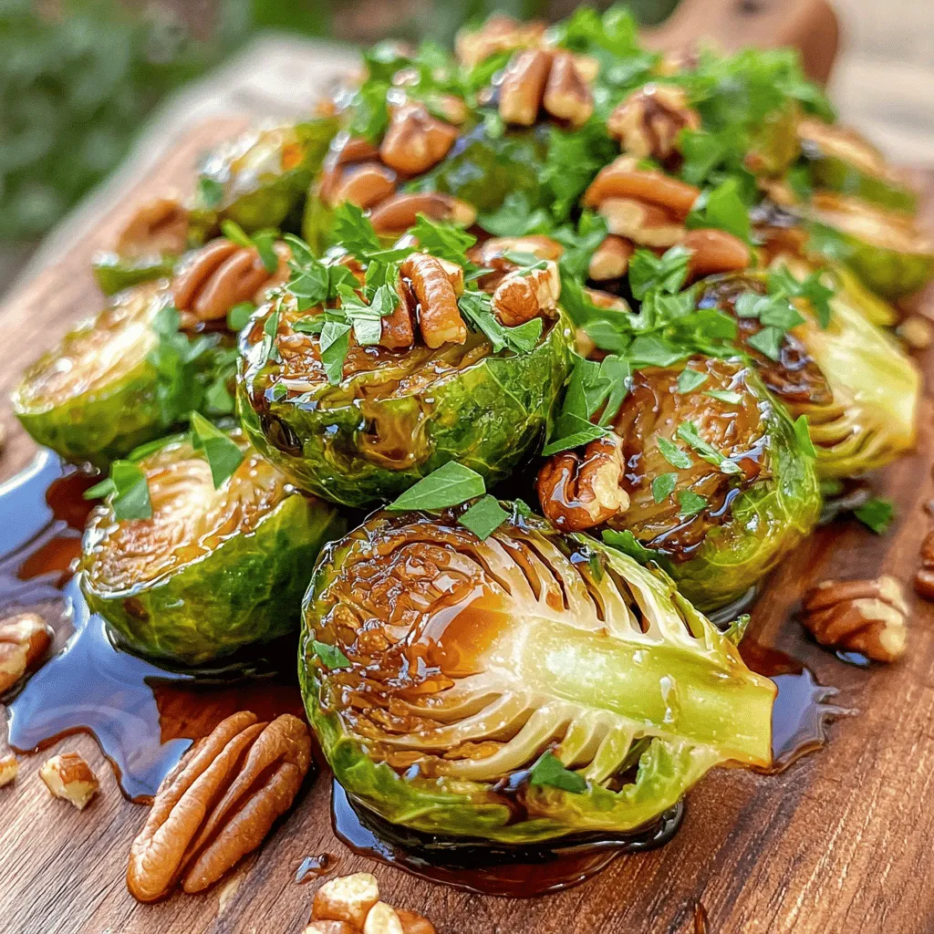 Für die Balsamico-Glasierte Rosenkohl benötige ich folgende Zutaten: - 450 g Rosenkohl, geputzt und halbiert - 2 Esslöffel Olivenöl - 2 Esslöffel Balsamico-Essig - 1 Esslöffel Honig - 2 Knoblauchzehen, gehackt - Salz und Pfeffer nach Geschmack - 1 Teelöffel rote Chiliflocken (optional) - 60 g Pekannüsse, grob gehackt (für extra Crunch) - Frische Petersilie, gehackt (zum Garnieren) Diese Zutaten sind einfach zu finden. Sie sind frisch und lecker. Ich finde, die Mengen sind perfekt für vier Portionen. Wenn du mehr Gäste hast, kannst du die Zutaten verdoppeln. Manchmal füge ich auch etwas mehr Honig hinzu, um die Süße zu verstärken. Wenn du es schärfer magst, nutze mehr Chiliflocken. Möchtest du eine nussige Note? Dann probiere Mandeln oder Walnüsse anstelle der Pekannüsse. Ich bevorzuge frische Rosenkohl. Sie haben einen besseren Geschmack und die Textur ist knuspriger. Gefrorene Rosenkohl sind oft weich und verlieren ihren Biss. Wenn du jedoch gefrorenen Rosenkohl verwendest, achte darauf, sie vorher gut abzutropfen. So verhindert man, dass die Glasur verwässert. Das ist wichtig für die perfekte Balsamico-Glasur. Die richtige Konsistenz macht den Unterschied! Zuerst waschen Sie den Rosenkohl gut. Schneiden Sie die Enden ab und halbieren Sie ihn. Das sorgt für eine gleichmäßige Garzeit. Dann bereiten Sie eine große Schüssel vor. Dort geben Sie den halbierten Rosenkohl hinein. Fügen Sie Olivenöl, Balsamico-Essig und Honig hinzu. Diese Zutaten geben Geschmack und Süße. Hacken Sie den Knoblauch und fügen Sie ihn dazu. Würzen Sie mit Salz und Pfeffer. Wenn Sie es schärfer mögen, können Sie rote Chiliflocken hinzufügen. Mischen Sie alles gut, bis der Rosenkohl gleichmäßig bedeckt ist. Heizen Sie Ihren Ofen auf 200 °C vor. Dies ist wichtig, um den Rosenkohl perfekt zu rösten. Legen Sie ein Backblech mit Backpapier aus. Verteilen Sie den Rosenkohl gleichmäßig darauf. Damit er gleichmäßig gart, ist genug Platz wichtig. Rösten Sie den Rosenkohl 20 bis 25 Minuten. Nach 10 Minuten sollten Sie ihn umrühren. So wird er schön karamellisiert und zart. In den letzten 5 Minuten streuen Sie die gehackten Pekannüsse über den Rosenkohl. Sie geben zusätzlichen Crunch und Geschmack. Das Rösten bei 200 °C sorgt für eine schöne Bräunung. Die Röstzeit von 20 bis 25 Minuten ist ideal. Achten Sie darauf, den Rosenkohl nach der Hälfte der Zeit umzurühren. So wird er gleichmäßig gar. Wenn er goldbraun aussieht und zart ist, ist er fertig. Nehmen Sie das Blech aus dem Ofen und lassen Sie den Rosenkohl kurz abkühlen. Probieren Sie und passen Sie nach Belieben Salz und Pfeffer an. Servieren Sie ihn dann auf einer schönen Platte. Vergessen Sie nicht, mit frischer Petersilie zu garnieren und die Balsamico-Glasur darüber zu träufeln. Um den besten Geschmack von Balsamico-glasierten Rosenkohl zu erhalten, wählen Sie frische Zutaten. Achten Sie darauf, dass der Rosenkohl fest und grün ist. Rösten Sie den Rosenkohl bei hoher Hitze, um die Karamellisierung zu fördern. Das bringt süße und herzhafte Noten hervor. Mischen Sie die Marinade gut, damit jeder Teil des Rosenkohls den Balsamico-Geschmack aufnimmt. Fügen Sie die Pekannüsse kurz vor Ende der Röstzeit hinzu. So bleiben sie knusprig und verleihen Crunch. Ein häufiger Fehler ist, den Rosenkohl nicht gleichmäßig zu verteilen. Wenn die Stücke übereinander liegen, garen sie ungleichmäßig. Ein weiterer Fehler ist, ihn zu lange zu rösten. Überbackener Rosenkohl wird weich und verliert seinen Geschmack. Achten Sie darauf, den Rosenkohl regelmäßig zu wenden. Das hilft, dass er von allen Seiten gleichmäßig röstet. Wenn Sie die Marinade nicht gut vermischen, schmeckt der Rosenkohl fad. Die perfekte Konsistenz für Balsamico-glasierten Rosenkohl ist außen knusprig und innen zart. Achten Sie darauf, dass der Rosenkohl beim Rösten nicht zu viel Wasser verliert. Sie können die Röstzeit anpassen, um die gewünschte Textur zu erreichen. Ein bisschen Karamellisierung gibt dem Gericht eine schöne Süße. Wenn Sie die Rosenkohlhälften kleiner schneiden, garen sie schneller. So können Sie auch die Textur der Stücke variieren. Für mehr Abwechslung können Sie verschiedene Nüsse oder Samen verwenden. {{image_4}} Balsamic Glazed Brussels Sprouts sind von Natur aus vegetarisch. Um sie vegan zu machen, ersetzen Sie den Honig durch Ahornsirup oder Agavendicksaft. Diese Alternativen bringen Süße und passen gut zum Balsamico. Sie können auch etwas mehr Knoblauch hinzufügen, um den Geschmack zu intensivieren. Sie können die Rosenkohlhälften mit anderen Gemüsesorten mischen. Karotten oder Süßkartoffeln bringen eine schöne Süße mit. Auch Äpfel oder Birnen können für eine fruchtige Note sorgen. Fügen Sie diese Zutaten einfach zur Marinade hinzu. Das gibt dem Gericht eine neue Dimension und mehr Textur. Balsamic Glazed Brussels Sprouts passen gut zu vielen Hauptgerichten. Servieren Sie sie zu gebratenem Hähnchen oder Lachs für ein ausgewogenes Essen. Sie sind auch eine tolle Beilage zu Reis oder Quinoa. Wenn Sie ein einfaches Abendessen möchten, kombinieren Sie sie mit einem frischen Salat. So haben Sie ein buntes und gesundes Gericht auf dem Tisch. Es ist wichtig, die Reste von Balsamico-Glasierten Rosenkohl richtig zu lagern. Verwenden Sie einen luftdichten Behälter. Stellen Sie sicher, dass der Behälter gut verschlossen ist. Die Reste sollten innerhalb von zwei Stunden nach dem Kochen in den Kühlschrank. So bleiben die Aromen frisch und lecker. Um die Reste wieder aufzuwärmen, gibt es einige gute Methoden. Sie können die Reste in einer Pfanne bei mittlerer Hitze erwärmen. Fügen Sie einen kleinen Spritzer Wasser hinzu, damit der Rosenkohl nicht austrocknet. Alternativ können Sie die Reste im Ofen bei 180 °C (350 °F) für etwa 10 Minuten aufwärmen. So bleibt der Rosenkohl knusprig und schmackhaft. Im Kühlschrank halten sich die Reste etwa drei bis fünf Tage. Achten Sie darauf, die Reste gut zu lagern. Wenn Sie den Balsamico-Glasierten Rosenkohl länger aufbewahren möchten, können Sie ihn einfrieren. Er bleibt im Gefrierfach etwa drei Monate frisch. Packen Sie ihn in einen gefriergeeigneten Behälter oder Beutel. So haben Sie immer ein schnelles und schmackhaftes Gericht zur Hand. Sie können den Geschmack leicht ändern. Fügen Sie mehr Honig für Süße hinzu. Wenn Sie es schärfer mögen, verwenden Sie mehr Chili. Möchten Sie eine nussige Note? Probieren Sie Mandeln oder Walnüsse. Für einen frischen Touch können Sie Zitrone oder Limette verwenden. Diese Zutaten passen gut zu den Balsamico-Glazed Brussels Sprouts. Diese Rosenkohl sind vielseitig. Sie passen gut zu gebratenem Hähnchen oder Lachs. Ein Reisgericht oder Quinoa ist auch eine tolle Wahl. Servieren Sie sie mit einem frischen Salat. Diese Kombination macht Ihr Essen bunt und lecker. Die Zubereitung nimmt etwa 10 Minuten in Anspruch. Das Rösten im Ofen dauert 20 bis 25 Minuten. Insgesamt benötigen Sie also etwa 35 Minuten. Das ist schnell und einfach, perfekt für ein leckeres Abendessen. Zusammenfassend haben wir heute die Zutaten, Zubereitung und Lagerung von Rosenkohl behandelt. Du hast gelernt, wie man den besten Geschmack erzielt und häufige Fehler vermeidet. Die Variationen zeigen, dass du kreativ sein kannst. Experimentiere mit verschiedenen Zutaten und Beilagen. Denke daran, dass Reste auch lecker sind, wenn du sie richtig aufbewahrst. Mit diesen Tipps wirst du garantiert ein beliebtes Gericht zaubern. Probiere das Rezept aus und entdecke den vollen Geschmack von Balsamico-Glasiertem Rosenkohl!