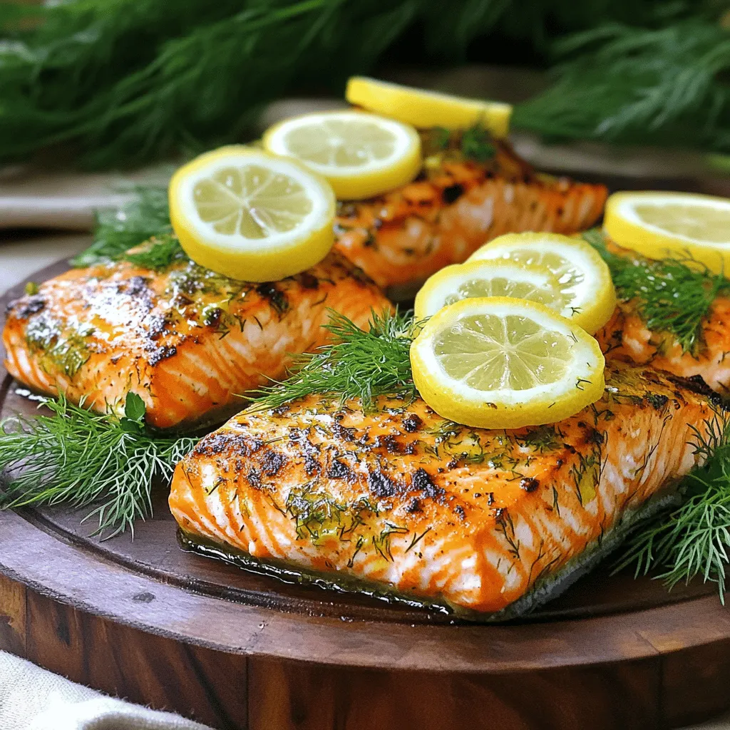 Um den Lachs wirklich lecker zu machen, beginne mit der Marinade. Du brauchst Olivenöl, Zitronenschale, Zitronensaft, gehackten Knoblauch, Dill, Petersilie, Salz und Pfeffer. Vermische alles in einer kleinen Schüssel. Rühre gut, bis die Zutaten gut gemischt sind. Jetzt ist es Zeit, die Lachsfilets vorzubereiten. Lege sie in eine flache Schale. Gieße die Marinade gleichmäßig über die Filets. Achte darauf, dass sie gut bedeckt sind. Decke die Schale ab und stelle sie für mindestens 30 Minuten in den Kühlschrank. So können die Aromen einziehen. Heize den Grill auf mittlere bis hohe Hitze vor. Das ist wichtig, damit der Lachs gleichmäßig gart. Um zu verhindern, dass die Filets kleben bleiben, pinsel die Grillroste leicht mit Öl ein. Ein kleiner Trick, um ein Ankleben zu vermeiden. So bleibt der Lachs schön ganz, wenn du ihn wendest. Nach der Marinierzeit nimm die Lachsfilets aus der Marinade. Lass die überschüssige Marinade abtropfen und entsorge sie. Lege die Lachsfilets mit der Hautseite nach unten auf den Grill. Grill sie für etwa 6-8 Minuten. Die genaue Zeit hängt von der Dicke der Filets ab. Der Fisch sollte undurchsichtig sein und sich leicht mit einer Gabel zerteilen lassen. Wende die Filets nicht, um die Haut intakt zu halten. Wenn sie fertig sind, benutze einen Bratenwender, um sie vorsichtig auf eine Servierplatte zu heben. Du kannst sie nach Belieben mit frischen Zitronenscheiben und Kräutern garnieren. Für das vollständige Rezept, schau dir die vollständige Anleitung an. Achte beim Kauf von Lachs auf einige Dinge. Der Lachs sollte frisch riechen. Er sollte klar und glänzend sein. Die Filets sollten fest und elastisch sein. Die Haut sollte silbrig und nicht trocken aussehen. Für die Kräuter wähle lebendige grüne Blätter ohne Braunstellen. Verwende frische Zitronen für den besten Geschmack. Wähle sie aus, indem du leicht drückst. Sie sollten fest, aber nicht hart sein. Die Schale sollte glatt und glänzend sein. Beim Grillen ist die richtige Temperatur wichtig. Heize den Grill auf mittlere bis hohe Hitze vor. Achte darauf, dass der Grill gut heiß ist. So wird der Lachs knusprig und zart. Grill den Lachs für etwa 6-8 Minuten. Wende ihn nicht, damit die Haut nicht zerreißt. Ein häufiges Problem ist das Ankleben. Pinsle die Grillroste leicht mit Öl ein. So bleibt der Lachs nicht kleben und lässt sich leichter wenden. Das Anrichten ist wichtig für den Genuss. Serviere den Lachs auf einem schönen Holzbrett. Dekoriere ihn mit frischen Kräutern und Zitronenscheiben. Das sieht nicht nur gut aus, sondern schmeckt auch frisch. Du kannst auch einen bunten Salat daneben legen. So wird das Gericht noch attraktiver. Verwende verschiedene Garnituren, um den Lachs hervorzuheben. Das Auge isst mit, also achte auf die Präsentation. Für das vollständige Rezept schau dir die Full Recipe an. {{image_4}} Um den Lachs noch interessanter zu machen, kannst du verschiedene Kräuter und Gewürze verwenden. Probiere frischen Thymian oder Oregano für eine neue Note. Wenn du es schärfer magst, füge etwas Paprika oder Chili hinzu. So kann jeder seinen eigenen Geschmack finden. Zu gegrilltem Lachs passen viele Beilagen. Ein frischer grüner Salat ist eine tolle Wahl. Mische Blattsalate, Gurken und Tomaten für einen knackigen Genuss. Du kannst auch geröstetes Gemüse wie Zucchini oder Paprika servieren. Diese Farben und Aromen machen das Gericht noch schöner. Wenn du kreativ sein willst, kannst du die Marinade anpassen. Füge Honig für Süße oder Sojasauce für Umami hinzu. Diese kleinen Änderungen können große Unterschiede machen. Du kannst diese Marinade auch für andere Fischsorten verwenden. Forelle oder Kabeljau profitieren ebenfalls von diesem frischen Geschmack. Für das vollständige Rezept, schau dir die Anleitung unter dem Titel "Zitronenkräuter Gegrillter Lachs" an. Um gegrillten Lachs frisch zu halten, sollten Sie ihn schnell kühlen. Lassen Sie den Lachs zuerst auf Raumtemperatur abkühlen. Wickeln Sie ihn dann fest in Frischhaltefolie oder legen Sie ihn in einen luftdichten Behälter. So bleibt der Lachs bis zu drei Tage im Kühlschrank genießbar. Für die beste Frische frieren Sie den Lachs ein. Wickeln Sie ihn gut ein, um Frostschäden zu vermeiden. Im Gefrierschrank hält er bis zu drei Monate. Denken Sie daran, ihn am besten über Nacht im Kühlschrank aufzutauen, bevor Sie ihn wieder erwärmen. Haben Sie noch Lachs übrig? Nutzen Sie ihn für schmackhafte Gerichte! Sie können ihn in Salaten verwenden. Zerkleinern Sie den Lachs und mischen Sie ihn mit frischem Gemüse und Dressing. Eine weitere Idee ist ein Lachs-Sandwich. Legen Sie den Lachs auf ein frisches Brötchen mit etwas Frischkäse und Salat. Auch eine Lachs-Pasta ist einfach. Kochen Sie Pasta und mischen Sie sie mit etwas Sahne und dem Lachs. Sie sehen, es gibt viele Wege, um übrig gebliebenen Lachs lecker zu verwenden! Schauen Sie sich auch das [Full Recipe] an, um mehr über die Zubereitung zu erfahren. Um Lachs am Grill zu halten, benutze Öl. Bestreiche die Grillroste leicht mit Olivenöl. Das hilft, das Ankleben zu vermeiden. Eine andere Methode ist, den Lachs auf ein Stück Backpapier zu legen. So bleibt er nicht am Grill haften. Stelle sicher, dass der Grill heiß genug ist, bevor du den Lachs darauf legst. Ein heißer Grill brät den Fisch schnell an, was das Festkleben verringert. Ja, du kannst die Marinade für andere Fische nutzen. Die Aromen von Zitrone und Kräutern passen gut zu vielen Fischen. Probiere es mit Forelle oder Kabeljau. Diese Fische nehmen die Marinade gut auf und werden lecker. Achte darauf, die Marinierzeit je nach Fisch anzupassen. Zarterer Fisch braucht weniger Zeit. Ja, es ist wichtig, den Lachs vor dem Grillen zu trocknen. Nach dem Marinieren solltest du den Lachs abtropfen lassen. Feuchtigkeit kann dazu führen, dass der Lachs am Grill kleben bleibt. Trockne die Filets sanft mit einem Papiertuch. So wird die Haut knuspriger und der Fisch schmeckt besser. Zusammenfassend zeigt dieser Blogpost, wie man Lachs perfekt marinieren und grillen kann. Wir haben die wichtigsten Zutaten durchgehen, die Schritte für eine erfolgreiche Zubereitung erklärt und Tipps gegeben, um die besten Ergebnisse zu erzielen. Variationen und Lagerung des gegrillten Lachses machen dein Gericht noch vielseitiger. Mit diesen einfachen Anleitungen kannst du schnell ein köstliches, gesundes Essen zaubern. Ob du neu im Grillen bist oder Erfahrung hast, diese Tipps helfen dir, Lachs richtig zuzubereiten. Viel Spaß beim Grillen!