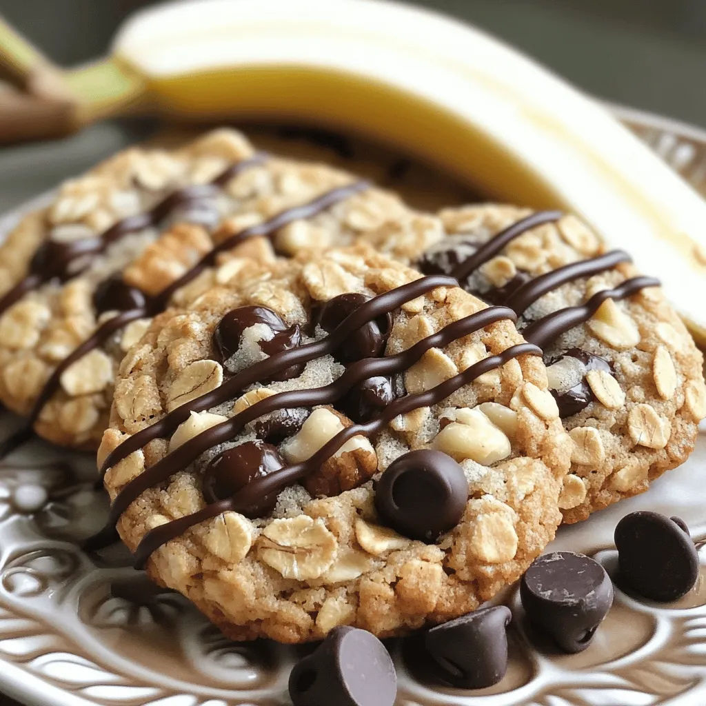 - 1 Tasse Haferflocken - 1 reife Banane, zerdrückt - 1/2 Tasse Mandelbutter (oder Nussbutter) Die Hauptzutaten für die Schmackhaften Chocolate Chip Banana Oatmeal Cookies sind einfach und gesund. Haferflocken geben den Keksen eine gute Struktur. Die zerdrückte Banane sorgt für Süße und Feuchtigkeit. Mandelbutter bringt gesunde Fette und einen leckeren Geschmack. Du kannst auch andere Nussbutter verwenden, wenn du magst. - 1/4 Tasse Honig oder Ahornsirup - 1/2 Teelöffel Vanilleextrakt Für den süßen Kick nutzen wir Honig oder Ahornsirup. Beide sind natürliche Süßungsmittel. Sie geben dem Keks nicht nur Süße, sondern auch Geschmack. Vanilleextrakt rundet das Ganze ab. Es macht die Kekse noch schmackhafter und einladender. - 1/2 Teelöffel Backpulver - 1/4 Teelöffel Salz - 1/2 Tasse Zartbitterschokoladenstückchen - 1/4 Tasse gehackte Walnüsse (optional) Backpulver hilft den Keksen, schön aufzugehen. Ein kleines bisschen Salz bringt die Aromen zum Leuchten. Zartbitterschokoladenstückchen sind der Höhepunkt. Sie schmelzen beim Backen und machen jeden Bissen süß. Die gehackten Walnüsse sind optional, aber sie fügen einen tollen Crunch hinzu. Für die vollständige Zubereitung schau dir das [Full Recipe] an. - Ofen vorheizen auf 175°C (350°F) - Backblech mit Backpapier auslegen Zuerst heizen Sie den Ofen vor. Dies sorgt dafür, dass die Kekse gleichmäßig backen. Legen Sie ein Backblech mit Backpapier aus. So kleben die Kekse nicht fest. - Feuchte Zutaten vermengen - Trockene Zutaten hinzufügen In einer großen Schüssel vermengen Sie die zerdrückte Banane, Mandelbutter, Honig und Vanilleextrakt. Rühren Sie alles gut um, bis die Mischung cremig ist. In einer anderen Schüssel mischen Sie die Haferflocken, Backpulver und Salz. Fügen Sie dann die trockenen Zutaten zur feuchten Mischung hinzu. Rühren Sie vorsichtig, bis alles gut vermischt ist. - Teig portionieren - Kekse im Ofen backen Jetzt kommt der spaßige Teil. Verwenden Sie einen Esslöffel oder einen Eiskugelspender, um kleine Portionen des Teigs auf das Backblech zu setzen. Lassen Sie etwa 5 cm Abstand zwischen den Portionen. Drücken Sie jede Portion leicht flach. So laufen die Kekse beim Backen nicht auseinander. Backen Sie die Kekse im vorgeheizten Ofen für 10-12 Minuten. Sie sind fertig, wenn die Ränder leicht goldbraun sind. Lassen Sie die Kekse etwas abkühlen, bevor Sie sie auf ein Kuchengitter legen. Für das vollständige Rezept schauen Sie sich die Übersicht an. Um die besten Chocolate Chip Banana Oatmeal Cookies zu machen, ist das richtige Verhältnis der Zutaten entscheidend. Die Banane ist die Hauptzutat, die für die Feuchtigkeit sorgt. Wenn Sie eine sehr reife Banane nehmen, wird der Cookie besonders weich und lecker. Achten Sie darauf, die Banane gut zu zerdrücken. So wird sie leicht in den Teig eingearbeitet. Beim Backen ist der Abstand zwischen den Keksen wichtig. Ich empfehle, mindestens fünf Zentimeter zwischen den Portionen zu lassen. So können die Kekse gleichmäßig aufgehen. Die Backzeit sollte genau beachtet werden. Überprüfen Sie die Kekse nach etwa zehn Minuten. Sie sind fertig, wenn die Ränder leicht goldbraun sind. Für eine ansprechende Präsentation können Sie die Kekse auf einem schönen Teller anrichten. Garnieren Sie sie mit frischen Bananenscheiben und einem Schuss geschmolzener Zartbitterschokolade. Diese Dekoration macht die Kekse noch verlockender. Kombinieren Sie die Kekse mit einem Glas kalter Milch oder einem heißen Kaffee. Das passt perfekt zu ihrem süßen Geschmack. Wenn Sie mehr Ideen suchen, schauen Sie sich auch das [Full Recipe] an! {{image_4}} Für mehr Geschmack können Sie Trockenfrüchte hinzufügen. Ich mag Cranberries oder Rosinen. Diese geben den Keksen eine süße Note und einen schönen Biss. Falls Sie eine andere Nussbutter verwenden möchten, probieren Sie Erdnussbutter oder Cashewbutter. Jedes Mal, wenn ich das mache, wird der Geschmack toll! Wenn Sie glutenfrei sind, nutzen Sie glutenfreie Haferflocken. Diese sind einfach zu finden und schmecken gleich gut. Für vegane Alternativen können Sie den Honig durch Ahornsirup ersetzen. So bleiben die Kekse vegan und lecker. Ein Hauch von Zimt oder Muskatnuss kann die Kekse aufpeppen. Diese Gewürze bringen Wärme und Tiefe. Wenn Sie dunkle Schokoladenstücke statt Zartbitter verwenden, wird es intensiver und weniger süß. Das macht die Kekse noch schokoladiger und köstlicher! Um die Frische deiner Kekse zu bewahren, lagere sie in einem luftdichten Behälter. Das schützt sie vor Feuchtigkeit und hält sie weich. Am besten bleiben sie in der Küche bei Raumtemperatur. Wenn du die Kekse richtig lagerst, bleiben sie bis zu einer Woche frisch. Für eine längere Lagerung kannst du die Kekse im Kühlschrank aufbewahren. So bleiben sie bis zu zwei Wochen genießbar. Achte darauf, sie gut zu verpacken, um den Geschmack zu bewahren. Das Einfrieren der Keksportionen ist einfach und praktisch. Lege die ungebackenen Keksportionen auf ein Backblech und friere sie ein, bis sie fest sind. Dann packe sie in einen Gefrierbeutel oder einen luftdichten Behälter. So hast du immer einen schnellen Snack zur Hand. Um die Kekse aufzutauen, lasse sie einfach bei Raumtemperatur stehen. Du kannst sie auch kurz in die Mikrowelle legen. So werden sie schnell wieder warm und lecker. Wenn du die Kekse richtig einfrierst und auftaut, bleiben sie fast so frisch wie am ersten Tag. Um die Kekse weicher zu machen, können Sie die Backzeit anpassen. Backen Sie die Kekse nur 8-10 Minuten. Überprüfen Sie die Ränder. Sie sollten leicht goldbraun sein. Wenn die Kekse zu lange backen, werden sie härter. Sie können auch mehr Banane oder Apfelmus hinzufügen. Diese Zutaten geben mehr Feuchtigkeit. Ja, Sie können die Banane ersetzen. Apfelmus ist eine gute Wahl. Es hat eine ähnliche Konsistenz und bringt auch Süße. Sie können auch Kürbispüree verwenden. Es gibt den Keksen einen anderen Geschmack. Aber denken Sie daran, dass sich die Textur ändern kann. Experimentieren Sie und finden Sie Ihre Lieblingsalternative. Das Rezept ergibt etwa 12 Kekse. Die Größe der Kekse kann variieren. Wenn Sie größere Kekse machen, erhalten Sie weniger. Verwenden Sie einen Esslöffel oder einen Eiskugelspender, um die Portionen gleichmäßig zu halten. So sehen Ihre Kekse gut aus und sind gleichmäßig gebacken. Ja, diese Kekse sind gesund. Sie enthalten Haferflocken, die Ballaststoffe bieten. Die Banane gibt natürliches Süßungsmittel und Vitamine. Mandelbutter bringt gesunde Fette mit. Diese Kekse sind eine gute Snack-Option. Sie sind nährstoffreich und sättigend. Ideal für den kleinen Hunger zwischendurch. Für die vollständige Rezeptanleitung, schauen Sie sich das Full Recipe an. Die Kekse sind einfach zuzubereiten und gesund. Wir haben die Hauptzutaten wie Haferflocken und Banane genutzt. Die Anleitung zeigt dir, wie du den Teig richtig machst und die Kekse backst. Beachte die Tipps, um die perfekte Konsistenz zu erhalten. Du kannst variieren und anpassen, um deine eigenen Kreationen zu schaffen. Denke auch an die Lagerung, damit die Kekse frisch bleiben. So bist du immer bereit für einen leckeren Snack!