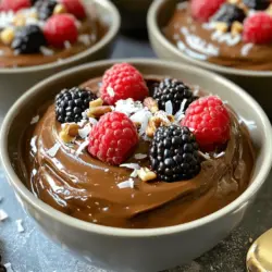 Für den Schokoladen-Avocado-Pudding brauchst du nur einige einfache Zutaten. Diese machen den Pudding cremig und lecker. Hier sind die Hauptzutaten: - 2 reife Avocados - 60 g ungesüßtes Kakaopulver - 60 ml Ahornsirup - 60 ml Mandelmilch (oder Milch nach Wahl) - 1 Teelöffel Vanilleextrakt - Eine Prise Salz Avocados sind die Basis. Sie geben dem Pudding die schöne, cremige Textur. Das ungesüßte Kakaopulver sorgt für den schokoladigen Geschmack. Der Ahornsirup bringt die Süße, während die Mandelmilch den Pudding perfekt macht. Du kannst verschiedene Milchsorten verwenden. Mandelmilch ist meine Wahl, aber das ist nicht die einzige Option. Hier sind einige Alternativen: - Hafermilch - Sojamilch - Kokosmilch - Kuhmilch Diese Alternativen geben dem Pudding jeweils einen anderen Geschmack. Probier aus, was dir am besten gefällt. Toppings machen deinen Pudding noch besser. Sie fügen Textur und Farbe hinzu. Hier sind einige meiner Favoriten: - Frische Beeren (Himbeeren, Erdbeeren, oder Blaubeeren) - Geröstete Kokosraspeln - Gehackte Nüsse (Mandeln oder Walnüsse) Diese Toppings bringen zusätzlichen Geschmack und machen den Pudding noch schöner. Du kannst kreativ sein und andere Toppings ausprobieren. Der Pudding ist ein gesunder Genuss, der einfach zuzubereiten ist. Wenn du das Rezept nachlesen möchtest, schau dir die [Full Recipe] an. Um den Schokoladen-Avocado-Pudding zu machen, folge diesen einfachen Schritten: 1. Halbiere die zwei reifen Avocados. Entferne den Kern und schabe das Fruchtfleisch in eine Küchenmaschine oder einen Mixer. 2. Füge 60 g ungesüßtes Kakaopulver, 60 ml Ahornsirup, 60 ml Mandelmilch, 1 Teelöffel Vanilleextrakt und eine Prise Salz hinzu. 3. Mixe alles auf hoher Stufe, bis die Mischung ganz glatt und cremig ist. Halte zwischendurch an, um die Seiten abzuschaben. 4. Probiere den Pudding. Wenn du mehr Süße magst, füge mehr Ahornsirup hinzu. Wenn die Mischung zu dick ist, gib etwas mehr Mandelmilch dazu. 5. Übertrage die Mischung in Servierschalen oder Gläser für die Portionierung. 6. Stelle den Pudding für mindestens 30 Minuten in den Kühlschrank, um den besten Geschmack zu erzielen. Beim Mixen ist es wichtig, dass du alle Zutaten gut vermischst. Achte darauf, die Seiten der Schüssel abzuschaben. So bekommst du eine cremige Textur. Die Avocados sollten reif sein. Sie geben dem Pudding einen tollen Geschmack und eine schöne Konsistenz. Wenn der Pudding zu dick ist, kannst du immer etwas Mandelmilch hinzufügen, um ihn zu verdünnen. Die Kühlzeit ist entscheidend für den Geschmack. Stelle sicher, dass du den Pudding mindestens 30 Minuten kühlst. So kann sich der Geschmack gut entfalten. Kühlen hilft auch, den Pudding fester zu machen. Serviere ihn mit frischen Beeren oder gerösteten Kokosraspeln für extra Genuss. Du findest die vollständige Rezeptanleitung im [Full Recipe]. Die Textur ist entscheidend für den Genuss deines Schokoladen-Avocado-Puddings. Um die perfekte Cremigkeit zu erreichen, ist es wichtig, reife Avocados zu wählen. Achte darauf, dass sie weich sind, aber nicht matschig. Wenn du alle Zutaten in den Mixer gibst, mixe sie gut. Halte zwischendurch an, um die Seiten abzuschaben. So stellst du sicher, dass alles gleichmäßig vermischt ist. Wenn der Pudding zu dick ist, füge mehr Mandelmilch hinzu, bis die gewünschte Konsistenz erreicht ist. Jeder hat einen anderen Geschmack, wenn es um Süße geht. Beginne mit 60 ml Ahornsirup. Probiere den Pudding und passe die Süße an. Wenn du es süßer magst, füge mehr Ahornsirup hinzu. Du kannst auch Honig oder einen anderen Süßstoff verwenden, wenn du magst. Achte darauf, die Süße schrittweise zu erhöhen. So vermeidest du, dass es zu süß wird. Wenn du mehr Pudding für Gäste machen möchtest, kannst du einfach die Zutaten verdoppeln. Mische die Avocados und die anderen Zutaten in einem großen Mixer. Achte darauf, dass der Mixer genügend Platz hat. So bleibt alles gut vermischt. Nach dem Mixen kannst du den Pudding in Schalen füllen. Stelle sicher, dass du genug Zeit zum Kühlen einplanst. Lass den Pudding mindestens 30 Minuten im Kühlschrank, damit er fest wird. Für die volle Rezeptanleitung, schau dir die [Full Recipe] an. {{image_4}} Du kannst Schokoladen-Avocado-Pudding leicht anpassen. Probiere zum Beispiel, einen Teil der Avocados durch Banane zu ersetzen. Das gibt dem Pudding eine süßere Note. Auch ein wenig Erdnussbutter macht den Pudding cremiger. Ein anderer spannender Zusatz ist Chiasamen. Diese geben dem Pudding mehr Ballaststoffe. Der Pudding ist von Natur aus vegan und glutenfrei. Du musst nur darauf achten, dass der verwendete Kakaopulver keine Zusatzstoffe hat. Wenn du möchtest, kannst du den Ahornsirup durch Agavendicksaft ersetzen. Das ist eine tolle vegane Option mit einem ähnlichen Geschmack. Wenn du die Nüsse als Topping nimmst, achte darauf, dass sie auch glutenfrei sind. Um den Pudding noch interessanter zu machen, kannst du verschiedene Geschmacksrichtungen ausprobieren. Füge einen Teelöffel Zimt für eine warme Note hinzu. Oder einen Esslöffel Kaffee für einen aufregenden Kaffeegeschmack. Auch ein Spritzer Orangensaft bringt eine frische Fruchtigkeit. Experimentiere mit deinen Lieblingsaromen und finde deine persönliche Lieblingskombination. Für die genauen Mengen und die Zubereitung kannst du die vollständige Rezeptanleitung hier finden: [Full Recipe]. Um deinen Schokoladen-Avocado-Pudding frisch zu halten, benutze einen luftdichten Behälter. So vermeidest du, dass Luft eindringt und der Pudding oxidiert. Du kannst auch Frischhaltefolie direkt auf die Oberfläche des Puddings legen. Das hilft, die Farbe und den Geschmack zu bewahren. Im Kühlschrank bleibt der Pudding in der Regel 3 bis 5 Tage frisch. Die Avocado kann jedoch dazu führen, dass sich der Pudding schneller verfärbt. Achte darauf, ihn bei der ersten Anzeichen von Braunfärbung zu essen. So schmeckt er am besten. Wenn du Reste hast, kannst du sie kreativ nutzen. Mische den Pudding in einen Smoothie für einen schokoladigen Kick. Du kannst ihn auch als Belag für Haferflocken oder Joghurt verwenden. Wenn du ihn in kleinere Portionen aufteilst, bleibt er frisch und ist perfekt zum Mitnehmen. Schokoladen-Avocado-Pudding ist sehr gesund. Avocados sind reich an gesunden Fetten. Diese Fette helfen, den Cholesterinspiegel zu senken. Kakaopulver ist voller Antioxidantien, die gut für das Herz sind. Zudem enthält der Pudding wenig Zucker, wenn du ihn mit Ahornsirup süßt. So hast du einen leckeren Genuss ohne schlechtes Gewissen. Ja, du kannst andere Süßungsmittel verwenden. Honig oder Agavendicksaft sind gute Alternativen. Diese Süßungsmittel bieten eine andere Geschmacksrichtung. Du kannst auch Stevia oder Erythrit ausprobieren, wenn du Kalorien sparen möchtest. Achte darauf, die Süße anzupassen. Probiere den Pudding und füge nach Geschmack mehr Süße hinzu. Ja, der Pudding ist perfekt für Kinder. Er enthält keine ungesunden Zutaten. Die Cremigkeit und der Schokoladengeschmack kommen gut an. Du kannst den Pudding leicht anpassen. Füge mehr Süße hinzu, wenn deine Kinder es lieber süßer mögen. Außerdem ist dieser Pudding eine tolle Möglichkeit, gesunde Fette in die Ernährung deines Kindes einzuführen. Schokoladen-Avocado-Pudding ist einfach und gesund. Die Hauptzutaten wie Avocado und Kakao bieten viele Nährstoffe. Ich gab Tipps zur Zubereitung und Anpassung der Süße. Variationen ermöglichen dir, den Pudding nach deinem Geschmack anzupassen. Die richtigen Lagerhinweise helfen, die Frische zu erhalten. Mit diesen Tipps wird dein Pudding zum echten Hit. Er kann auch Kindern schmecken und ist eine tolle, gesunde Nachspeise. Nutze die Ideen, um kreativ zu sein und deinen Pudding zu genießen!