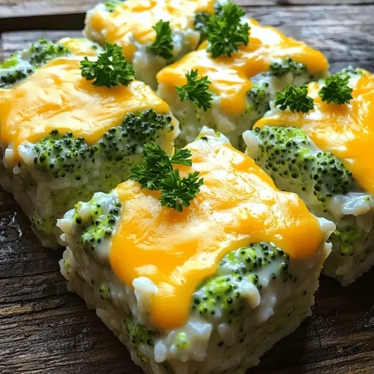 - 2 Tassen ungekochter Reis (weiß oder braun) - 4 Tassen frische Brokkoliröschen - 1 Tasse geriebener scharfer Cheddar-Käse - 1 Tasse Champignon-Cremesuppe (oder selbstgemacht) - 1 Tasse Gemüsebrühe - 1/2 Tasse Zwiebeln, fein gehackt - 2 Knoblauchzehen, gehackt - 1 Teelöffel Knoblauchpulver - 1 Teelöffel Zwiebelpulver - 1 Teelöffel Paprika - Salz und Pfeffer nach Geschmack - 2 Esslöffel Olivenöl Ich liebe es, frische und gesunde Zutaten zu verwenden. Der ungekochte Reis ist die Basis. Er gibt dem Auflauf Textur und Füllung. Brokkoli bringt nicht nur Farbe, sondern auch viele Nährstoffe. Ich empfehle, frische Röschen zu wählen. Der scharfe Cheddar-Käse gibt dem Gericht seinen tollen Geschmack. Für die ergänzenden Zutaten ist die Champignon-Cremesuppe wichtig. Sie sorgt für eine cremige Konsistenz. Gemüsebrühe anstelle von Wasser beim Kochen des Reises verstärkt den Geschmack. Fein gehackte Zwiebeln fügen zusätzliche Aromen hinzu. Die Gewürze sind entscheidend. Knoblauch und Zwiebelpulver bringen Tiefe ins Gericht. Paprika fügt eine schöne Farbe hinzu. Vergiss nicht, mit Salz und Pfeffer abzuschmecken. Das Olivenöl ist ideal zum Sautieren von Zwiebeln und Knoblauch. So wird alles gut gewürzt und lecker. Du kannst die komplette Anleitung im Full Recipe finden. Jeder Schritt bringt dich dem Genuss näher. Zuerst spüle den Reis gut ab. Das hilft, überschüssige Stärke zu entfernen. Du kannst weißen oder braunen Reis verwenden. Koche den Reis dann in Gemüsebrühe. Das gibt dem Reis mehr Geschmack. Halte dich an die Packungsanweisung. So wird der Reis perfekt. In einer großen Pfanne erhitze das Olivenöl. Füge die gehackten Zwiebeln und den Knoblauch hinzu. Brate sie etwa 3-4 Minuten, bis sie duften. Dann gib die frischen Brokkoliröschen dazu. Koche sie 4-5 Minuten. Die Brokkoli-Röschen werden leuchtend grün und zart. In einer großen Schüssel vermenge den gekochten Reis und die sautierten Zutaten. Füge die Champignon-Cremesuppe hinzu. Der Käse kommt jetzt auch dazu, also die Hälfte des geriebenen Cheddar-Käses. Mische alles gut durch. So verbinden sich die Aromen. Übertrage die Mischung in eine gefettete Auflaufform. Decke die Auflaufform mit Aluminiumfolie ab. Backe den Auflauf 25 Minuten bei 175°C. Nach dieser Zeit entferne die Folie. Backe weiter, bis der Käse sprudelnd und goldbraun ist. Das dauert etwa 10-15 Minuten. Lass den Auflauf etwas abkühlen, bevor du servierst. So bleibt er schön saftig und lecker. Um die perfekte Konsistenz zu erreichen, achte darauf, den Reis richtig zu kochen. Nutze Gemüsebrühe, statt Wasser für mehr Geschmack. Du kannst auch die Flüssigkeit in der Cremesuppe anpassen. Wenn du eine vegane Option suchst, ersetze die Cremesuppe durch eine pflanzliche Alternative. Eine Mischung aus Pflanzenmilch und veganer Sahne funktioniert gut. Der Käse ist der Star dieses Gerichts. Du kannst verschiedene Käsesorten ausprobieren. Versuche Gouda oder Mozzarella für einen anderen Geschmack. Füge Gewürze wie Cayennepfeffer oder italienische Kräuter hinzu, um den Auflauf zu verfeinern. Diese einfachen Änderungen bringen neuen Schwung in dein Gericht. Ein häufiger Fehler ist matschiger Reis. Stelle sicher, dass du den Reis nicht zu lange kochst. Er sollte al dente sein. Achte auch darauf, dass die Kanten des Auflaufs nicht anbrennen. Decke die Form anfangs mit Folie ab. Das bewahrt die Feuchtigkeit. So bleibt alles schön saftig und lecker. Für das gesamte Rezept, schau dir [Full Recipe] an. {{image_4}} Du kannst das Rezept leicht anpassen. Füge Karotten oder Blumenkohl hinzu. Diese Gemüsesorten bringen Farbe und Geschmack. Karotten sind süß und knusprig. Blumenkohl hat eine milde Note und passt gut. Mische sie einfach mit dem Brokkoli. So hast du mehr Nährstoffe und Abwechslung. Möchtest du mehr Protein? Hähnchen, Tofu oder Bohnen sind tolle Optionen. Gekochtes Hähnchen sorgt für einen herzhaften Geschmack. Tofu ist eine großartige vegane Wahl. Er nimmt die Aromen gut auf. Bohnen fügen Ballaststoffe hinzu und machen den Auflauf sättigender. Du kannst sie leicht in die Mischung einarbeiten. Wenn du glutenfrei essen möchtest, mache einfach eine kleine Änderung. Verwende glutenfreie Semmelbrösel oder andere Bindemittel. Das sorgt dafür, dass dein Auflauf knusprig bleibt. Du kannst auch Mandelmehl oder Haferflocken ausprobieren. Diese Optionen sind gesund und lecker. So kannst du alle genießen, ohne auf Geschmack zu verzichten. Um deinen Cheesy Broccoli and Rice Casserole frisch zu halten, lagere ihn richtig. Lass den Auflauf zuerst auf Raumtemperatur abkühlen. Wenn er abgekühlt ist, decke ihn mit Frischhaltefolie oder Aluminiumfolie ab. Du kannst ihn auch in einen luftdichten Behälter geben. Im Kühlschrank bleibt er bis zu fünf Tage gut. Wenn du ihn länger aufbewahren willst, friere ihn ein. Achte darauf, ihn gut einzupacken, um Gefrierbrand zu vermeiden. So bleibt der Geschmack erhalten. Das Aufwärmen des Auflaufs ist einfach. Du kannst ihn im Ofen oder in der Mikrowelle aufwärmen. Für den Ofen heize ihn auf 175°C vor. Decke den Auflauf mit Aluminiumfolie ab, um ein Austrocknen zu verhindern. Erwärme ihn für etwa 20 Minuten oder bis er durchgehend heiß ist. In der Mikrowelle erwärmst du ihn in kurzen Intervallen von 1-2 Minuten. Rühre zwischendurch um, damit er gleichmäßig heiß wird. So bleibt der Käse schön schmelzend. Dein Cheesy Broccoli and Rice Casserole hält sich im Kühlschrank etwa fünf Tage. Im Gefrierfach kann er bis zu drei Monate bleiben. Um die Frische zu erkennen, achte auf Geruch und Aussehen. Wenn der Auflauf seltsam riecht oder schimmelig aussieht, wirf ihn weg. Bei richtiger Lagerung bleibt er lecker und nahrhaft. Ein frischer Auflauf schmeckt am besten, also genieße ihn in den ersten Tagen nach der Zubereitung. Die gesamte Zubereitungszeit für Cheesy Broccoli and Rice Casserole beträgt etwa 55 Minuten. - Vorbereitungszeit: 15 Minuten - Kochzeit: 40 Minuten Diese Zeit ist schnell um, wenn du alles gut planst. Du kannst in der Zeit, in der der Auflauf im Ofen ist, den Tisch decken oder einen Salat machen. So sparst du Zeit und kannst das Essen schnell genießen. Ja, du kannst den Auflauf im Voraus zubereiten. Das ist eine tolle Idee für stressige Tage. - Bereite den Auflauf bis zur Backzeit vor. - Decke die Form mit Folie ab und stelle sie in den Kühlschrank. - Du kannst ihn bis zu zwei Tage im Voraus zubereiten. Wenn du bereit bist, ihn zu backen, erhitze deinen Ofen auf 175°C. Backe den Auflauf dann 30 Minuten lang. So bleibt der Geschmack frisch und lecker. Cheesy Broccoli and Rice Casserole ist sehr vielseitig. Hier sind einige Beilagen, die gut dazu passen: - Grüner Salat: Ein einfacher grüner Salat bringt Frische. - Knoblauchbrot: Das passt perfekt zu den Käse- und Brokkoligeschmäckern. - Röstgemüse: Karotten oder Zucchini ergänzen die Aromen gut. Diese Beilagen sind einfach und machen das Gericht noch besser. Du kannst auch etwas Obst als Dessert hinzufügen, um das Essen zu runden. Der Auflauf mit Brokkoli und Reis ist einfach zuzubereiten und lecker. Mit frischen Zutaten gelingt er jedem. Du kannst ihn nach deinem Geschmack anpassen. Variiere die Gemüsesorten oder die Käsesorten, um neuen Geschmack zu entdecken. Achte auf die richtige Konsistenz, um matschiges Essen zu vermeiden. Der Auflauf lässt sich gut aufbewahren und aufwärmen. Nutze die Tipps in diesem Artikel für maximale Frische. Probiere es aus und genieße jeden Bissen!