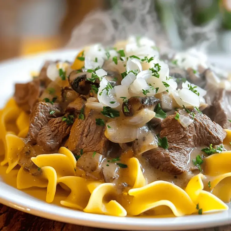 - 450g Rinderfilet, dünn geschnitten - 2 Esslöffel Olivenöl - 1 Zwiebel, fein gehackt - 2 Knoblauchzehen, gehackt - 225g Champignons, in Scheiben geschnitten - 240ml Rinderbrühe - 1 Esslöffel Dijon-Senf - 1 Teelöffel Worcestershire-Sauce - 240ml Sauerrahm - Eiernudeln oder Reis - Frische Petersilie Um ein tolles Beef Stroganoff zu machen, brauchst du frische und hochwertige Zutaten. Wähle ein gutes Stück Rinderfilet. Es macht den Unterschied. Olivenöl sorgt für einen leckeren Geschmack. Zwiebeln und Knoblauch bringen Aroma. Champignons fügen eine schöne Textur hinzu. Die Brühe ist wichtig für die Sauce. Dijon-Senf gibt einen würzigen Kick. Worcestershire-Sauce fügt Tiefe hinzu. Der Sauerrahm macht alles cremig und köstlich. Für die Beilage sind Eiernudeln oder Reis perfekt. Sie nehmen die Sauce gut auf. Frische Petersilie bringt Farbe und Frische ins Gericht. Möchtest du mehr wissen? Schau dir die [Full Recipe] für eine genaue Anleitung an. Zuerst musst du das Rinderfilet schneiden. Nimm 450g Rinderfilet und schneide es in dünne Stücke. Je dünner, desto besser. Bereite dann das Gemüse vor. Hacke eine Zwiebel fein und schneide zwei Knoblauchzehen klein. Schließlich nimm 225g Champignons und schneide sie in Scheiben. Jetzt kommt der spannende Teil. Erhitze 2 Esslöffel Olivenöl in einer großen Pfanne. Füge das geschnittene Rinderfilet hinzu. Brate es für etwa 3-4 Minuten, bis es braun ist. Nimm das Fleisch aus der Pfanne und stelle es beiseite. In derselben Pfanne gib die Zwiebel hinein und dünste sie für 3-5 Minuten. Sie sollte weich und durchsichtig sein. Danach kommt der Knoblauch dazu. Brate ihn für eine Minute an, bis er duftet. Jetzt füge die Champignons hinzu. Lass sie für etwa 5 Minuten braten, bis sie goldbraun sind. Um die Sauce zu machen, streue 2 Esslöffel Weizenmehl über die Pilze. Rühre alles gut um und lass es für 1-2 Minuten rösten. Jetzt gieße langsam 240ml Rinderbrühe in die Pfanne. Rühre weiter, damit keine Klumpen entstehen. Füge dann 1 Esslöffel Dijon-Senf und 1 Teelöffel Worcestershire-Sauce hinzu. Lass die Mischung für 5 Minuten köcheln, bis sie dick wird. Reduziere die Hitze und rühre 240ml Sauerrahm ein. Gib das gebratene Rindfleisch zurück in die Pfanne und würze mit Salz und Pfeffer. Erhitze alles für weitere 2-3 Minuten. Du kannst dieses leckere Gericht über gekochte Eiernudeln oder Reis servieren. Garniere es mit frischer, gehackter Petersilie. Für das komplette Rezept sieh dir [Full Recipe] an. Um Klumpen in Ihrer Sauce zu entfernen, rühren Sie gut um. Verwenden Sie einen Schneebesen, um alle Zutaten gleichmäßig zu vermischen. Sie können auch das Mehl vorher mit etwas Brühe mischen. Das hilft, Klumpen zu vermeiden. Marinieren Sie das Rindfleisch für mindestens 30 Minuten. Ein einfacher Mix aus Öl, Salz und Pfeffer reicht. So wird das Fleisch zart und voller Geschmack. Wenn Sie es anbraten, nutzen Sie hohe Hitze. Das bräunt das Fleisch und macht es schmackhaft. Um die Vorbereitungszeit zu minimieren, schneiden Sie das Fleisch und das Gemüse im Voraus. Bereiten Sie alles vor, bevor Sie mit dem Kochen beginnen. Nutzen Sie schnelle Methoden wie die Mikrowelle für das Gemüse, um Zeit zu sparen. Für das vollständige Rezept, schauen Sie sich die [Full Recipe] an. {{image_4}} Für eine vegetarische Version von Beef Stroganoff, nutzen Sie Tofu oder Seitan. Tofu hat eine zarte Textur und nimmt Aromen gut auf. Seitan hat einen fleischigen Biss, was eine tolle Option ist. Anstelle von Rinderbrühe können Sie Gemüsebrühe verwenden. Diese Brühe bringt ebenso viel Geschmack. Möchten Sie den Stroganoff noch reichhaltiger machen? Fügen Sie zusätzliche Zutaten wie Speck oder Crème fraîche hinzu. Diese Zutaten verleihen dem Gericht mehr Tiefe. Auch die Verwendung von Rotwein kann das Aroma verstärken. Der Wein bringt eine schöne Säure, die gut mit der Sahnesauce harmoniert. Bei den Beilagen können Sie kreativ werden. Servieren Sie den Stroganoff über Eiernudeln, Reis oder sogar Quinoa. Wenn Sie glutenfreie Optionen suchen, verwenden Sie Reisnudeln oder Maisreis. Diese Alternativen machen das Gericht für jeden zugänglich. Um den Rindfleisch Stroganoff frisch zu halten, lagere ich ihn im Kühlschrank. In einem luftdichten Behälter bleibt er bis zu drei Tage gut. Achte darauf, dass der Behälter sauber und trocken ist. So vermeidest du, dass der Geschmack leidet oder das Gericht verdirbt. Ich empfehle, den Stroganoff vor dem Einfrieren abzukühlen. Teile das Gericht in Portionen auf und benutze gefriergeeignete Behälter oder Beutel. So bleibt der Geschmack erhalten. Um ihn aufzutauen, lege ihn einfach über Nacht in den Kühlschrank. Zum Wiederaufwärmen nutze eine Pfanne oder die Mikrowelle. Achte darauf, ihn gut durchzuerhitzen. Hast du Reste? Nutze sie kreativ! Du kannst sie in Wraps füllen oder eine leckere Pastasauce daraus machen. Auch als Füllung für gefüllte Paprika oder Teigtaschen ist der Stroganoff toll. So schaffst du neue, spannende Gerichte aus deinen Überbleibseln. Die Zubereitung dauert insgesamt etwa 30 Minuten. Die Vorbereitungszeit beträgt 10 Minuten. Die Kochzeit liegt bei 20 Minuten. Damit können Sie schnell eine leckere Mahlzeit auf den Tisch bringen. Ja, Sie können das Rindfleisch ersetzen. Hähnchen oder Schweinefleisch sind gute Alternativen. Auch Pilze oder Tofu sind tolle Optionen für eine vegetarische Version. Diese Optionen bringen ihren eigenen Geschmack in das Gericht. Eiernudeln oder Reis sind die besten Beilagen. Sie nehmen die köstliche Sauce gut auf. Auch frisches Brot passt gut dazu, um die Sauce zu genießen. Garniert mit frischer Petersilie wird das Gericht noch ansprechender. Wenn Sie mehr Ideen wollen, schauen Sie sich die [Full Recipe] an. Wir haben die wichtigsten Zutaten für ein klassisches Beef Stroganoff erkundet. Die Schritt-für-Schritt-Anleitung hilft dir beim Kochen. Die Tipps geben dir nützliche Tricks für die perfekte Sauce und das zarte Fleisch. Du kannst das Rezept anpassen oder Reste kreativ verwenden. Letztlich bietet die Vielseitigkeit des Gerichts viele Möglichkeiten. Jetzt liegt es an dir, dein eigenes Stroganoff zu perfektionieren und mit anderen zu teilen!