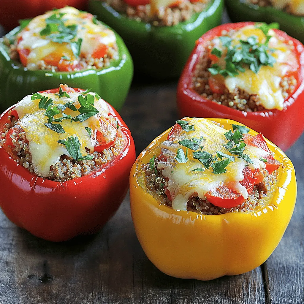 - 4 große Paprika (beliebige Farbe) - 450 g gemahlenes Putenfleisch - 240 ml gekochte Quinoa Ich wähle oft bunte Paprika. Sie sehen schön aus und haben guten Geschmack. Du kannst jede Farbe verwenden, die du magst. Das Putenfleisch macht die Füllung leicht und gesund. Quinoa ist eine tolle Ergänzung. Es gibt der Füllung eine schöne Textur und mehr Nährstoffe. - 1 mittelgroße Zwiebel, gewürfelt - 2 Knoblauchzehen, fein gehackt - 1 Dose (425 g) gewürfelte Tomaten, abgetropft Zwiebeln und Knoblauch sind die Basis für viele Gerichte. Sie bringen viel Geschmack. Die gewürfelten Tomaten geben der Füllung Frische und Saftigkeit. Ich benutze immer frische Zutaten, wenn möglich. Sie machen das Essen besser. - 100 g geriebener Käse (Cheddar oder Mozzarella) - Frische Petersilie zur Garnitur Käse macht alles besser. Ich bevorzuge Cheddar oder Mozzarella, weil sie gut schmelzen. Petersilie ist eine einfache, aber hübsche Garnitur. Sie bringt Farbe auf den Teller. Du kannst auch andere Kräuter verwenden, wenn du magst. Für das vollständige Rezept gehe zu [Full Recipe]. Heize deinen Ofen auf 190 °C (375 °F) vor. Das sorgt für gleichmäßiges Garen. Nimm 4 große Paprika und schneide die Oberseiten ab. Entferne die Kerne und die weißen Membranen. Diese Teile können bitter schmecken. Lege die vorbereiteten Paprika in eine Auflaufform, so dass sie aufrecht stehen. Erhitze etwas Olivenöl in einer großen Pfanne bei mittlerer Hitze. Füge die gewürfelte Zwiebel hinzu und brate sie an, bis sie glasig ist. Das dauert etwa 5 Minuten. Dann gib den gehackten Knoblauch dazu. Brate ihn für eine weitere Minute, bis er duftet. Jetzt ist es Zeit für das gemahlene Putenfleisch. Füge es in die Pfanne und brate es, bis es gleichmäßig braun ist. Zerbrich das Fleisch mit einem Löffel, damit es gut gart. Rühre dann die gekochte Quinoa und die gewürfelten Tomaten unter. Gewürze wie Kreuzkümmel, Paprika, Oregano, Salz und Pfeffer kommen jetzt dazu. Mixe alles gut durch und lasse es für 3-4 Minuten erhitzen. Nimm die Pfanne vom Herd und mische die Hälfte des geriebenen Käses unter. Jetzt wird es spannend! Fülle die Putenmischung gleichmäßig in jede Paprika. Drücke sie sanft fest, damit die Füllung nicht herausfällt. Streue den restlichen Käse über die gefüllten Paprika. Decke die Auflaufform mit Aluminiumfolie ab. Backe die Paprika im vorgeheizten Ofen für 25 Minuten. Entferne dann die Folie und backe sie für weitere 10-15 Minuten. Der Käse sollte sprudelnd und goldbraun sein. Nimm die gefüllten Paprika aus dem Ofen und lasse sie ein paar Minuten abkühlen. Garniere sie mit frischer Petersilie. Diese gefüllten Paprika sind nicht nur lecker, sondern auch bunt und ansprechend! Um frische Paprika zu erkennen, achte auf folgende Punkte: - Farbe: Wähle bunte Paprika. Sie sind oft süßer und saftiger. - Haut: Die Haut sollte glatt und glänzend sein. - Form: Suche nach runden, festen Paprika. Sie sind am besten zum Füllen. Frische Paprika haben einen knackigen Biss. Sie sollten sich schwer anfühlen, was auf viel Saft hinweist. Vermeide Paprika mit Druckstellen oder Falten. Du kannst die Füllung nach deinem Geschmack anpassen. Hier sind ein paar Ideen: - Bohnen: Füge schwarze oder Kidneybohnen hinzu. Sie geben mehr Protein. - Gemüse: Für mehr Gesundheit, mische gewürfelte Zucchini oder Spinat hinein. - Reis: Anstelle von Quinoa kannst du auch gekochten Reis verwenden. Diese Variationen machen das Gericht noch interessanter und nährstoffreicher. Probiere verschiedene Kombinationen aus, um deinen Favoriten zu finden. Käse macht gefüllte Paprika besonders lecker. Hier sind einige Tipps zur Käsewahl: - Alternativen: Nutze Feta, Gouda oder veganen Käse, wenn du magst. - Menge: Achte darauf, nicht zu viel Käse zu verwenden. Ein bisschen reicht oft aus. - Verwendung: Streue den Käse erst kurz vor dem Backen über die Füllung. So bleibt er schön geschmolzen. Mit diesen Tipps kannst du gefüllte Paprika noch besser machen. Experimentiere und finde deinen Lieblingsgeschmack. Für mehr Details, schau dir das [Full Recipe] an. {{image_4}} Eine vegetarische Version macht gefüllte Paprika einfach lecker. Du kannst Linsen oder Quinoa nutzen. Beide Optionen sind nahrhaft und füllend. Linsen geben der Füllung eine schöne Textur. Quinoa ist leicht und hat einen tollen Geschmack. Mixe sie mit Gewürzen und Gemüse. So bleibt der Geschmack frisch und spannend. Für einen scharfen Kick kannst du Chiliflocken oder Jalapeños hinzufügen. Beide bringen eine angenehme Schärfe in das Gericht. Wenn du es richtig scharf magst, nutze mehr Jalapeños. Für eine mildere Schärfe genügen ein paar Chiliflocken. Denke daran, die Schärfe nach deinem Geschmack anzupassen. Eine mediterrane Füllung ist eine tolle Wahl. Verwende Feta und Oliven für einen würzigen Geschmack. Feta macht die Füllung cremig und salzig. Oliven bringen eine interessante Textur und Tiefe. Mische bei der Zubereitung etwas frische Petersilie für mehr Aroma. Diese Variante bringt das Gefühl von Urlaub auf deinen Teller. Diese Variationen machen gefüllte Paprika vielseitig und spannend. Du kannst sie nach deinem Geschmack anpassen. So wird jede Mahlzeit ein neues Erlebnis. Du kannst die Hauptzutaten nach Belieben ändern. Probiere neue Kombinationen und finde deinen Favoriten! Erkunde auch das Full Recipe für mehr Inspiration. Du kannst gefüllte Paprika im Voraus machen. Bereite die Füllung einfach einen Tag vorher vor. Fülle die Paprika und stelle sie in den Kühlschrank. So sparst du Zeit am Abend des Essens. Wenn du sie im Voraus machst, lasse die Paprika unbedeckt im Kühlschrank. So bleibt die Haut frisch. Die gefüllten Paprika halten sich gut im Kühlschrank. Lagere sie in einem luftdichten Behälter. So bleiben sie bis zu drei Tage frisch. Wenn du sie länger aufbewahren möchtest, friere sie ein. Achte darauf, dass die Paprika gut abgekühlt sind, bevor du sie lagerst. So vermeidest du Kondenswasser. Um gefüllte Paprika einzufrieren, packe sie in einen gefrierfesten Beutel. Du kannst auch eine Auflaufform verwenden, die gefrierfest ist. Friere sie am besten ohne Sauce ein. Wenn du sie essen möchtest, lasse sie über Nacht im Kühlschrank auftauen. Dann kannst du sie wie frisch zubereitete Paprika backen. H2 - FAQs H3 - Wie lange muss man gefüllte Paprika backen? Die Gesamtbackzeit für gefüllte Paprika beträgt etwa 35 bis 40 Minuten. Zuerst backst du sie 25 Minuten mit Folie. Dann entferne die Folie und backe sie weitere 10 bis 15 Minuten. So wird der Käse schön goldbraun. Um die Garstufe zu überprüfen, steche vorsichtig mit einer Gabel in die Paprika. Sie sollten weich sein, aber noch ihre Form behalten. H3 - Kann ich andere Fleischsorten verwenden? Ja, du kannst verschiedene Fleischsorten nutzen. Rinderhack oder gemahlenes Hähnchen sind gute Alternativen. Du kannst auch Wurst oder Lammfleisch verwenden. Achte darauf, die Gewürze entsprechend anzupassen. So bleibt der Geschmack ausgewogen. H3 - Wie kann ich die Füllung anpassen? Die Füllung ist sehr anpassbar. Du kannst mehr Gemüse wie Zucchini oder Pilze hinzufügen. Auch schwarze Bohnen oder Mais passen gut. Wenn du es scharf magst, füge Chiliflocken hinzu. Für eine mediterrane Note nutze Feta oder Oliven. Deine Kreativität ist der Schlüssel! Du findest weitere Ideen in der [Full Recipe]. Gefüllte Paprika sind einfach zuzubereiten und lecker. In diesem Artikel haben wir die wichtigsten Zutaten, die Zubereitung und hilfreiche Tipps besprochen. Wir haben Variationen wie die vegetarische und die scharfe Version erkundet. Du kannst mit verschiedenen Zutaten spielen und deine Paprika anpassen. Die Lagerung ist ebenfalls wichtig, um die Frische zu bewahren. Diese Rezepte sind ideal für ein schnelles Abendessen oder um Gäste zu beeindrucken. Nutze diese Ideen und koche etwas Leckeres!