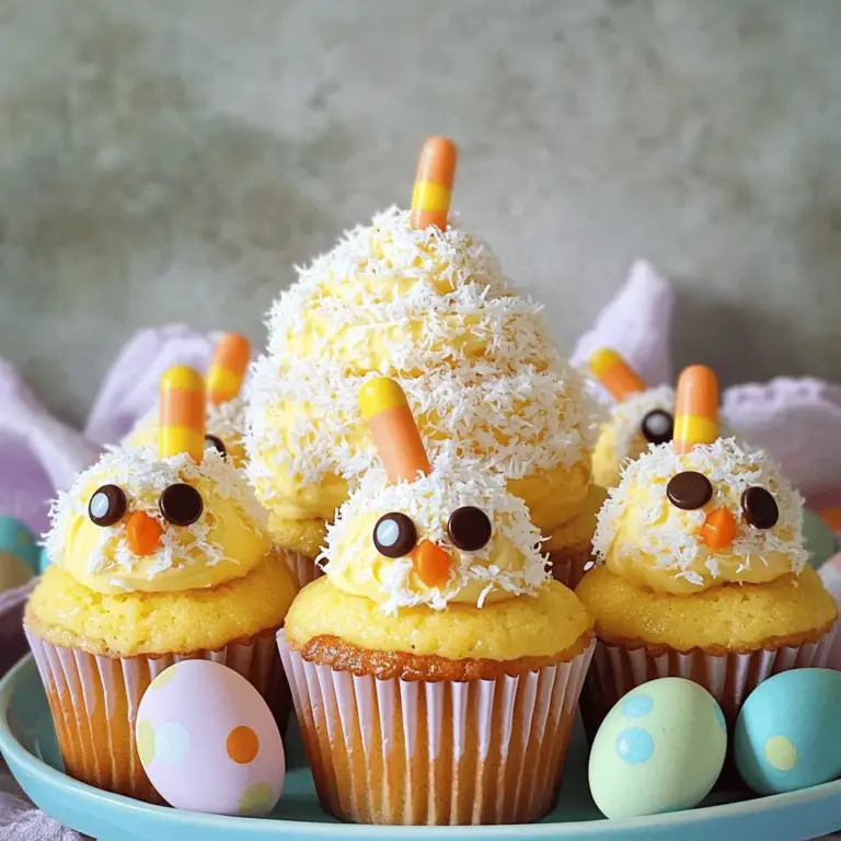 Um die besten Osterküken Cupcakes zu machen, brauchst du frische und einfache Zutaten. Hier ist eine Liste der Hauptzutaten: - 1 ½ Tassen Weizenmehl - 1 Tasse Zucker - ½ Tasse ungesalzene Butter, weich - 2 große Eier - 1 Teelöffel Vanilleextrakt - ½ Tasse Milch - 1 ½ Teelöffel Backpulver - ½ Teelöffel Natron - ¼ Teelöffel Salz - Gelbe Lebensmittelfarbe Diese Zutaten bilden die Basis für einen leichten und fluffigen Teig. Die Butter und Eier sorgen für eine gute Textur. Die Zucker sorgt für die Süße. Für das Frosting und die Dekoration empfehle ich folgende Materialien: - 1 Tasse Zuckerguss (fertig gekauft oder selbstgemacht) - 1 Tasse Kokosraspel - Mini-Schokoladenstückchen (für die Augen) - Bonbons (z. B. Zuckerkörner) für die Schnäbel Der Zuckerguss gibt den Cupcakes einen süßen Glanz. Die Kokosraspel machen sie lebendig und bunt. Die kleinen Schokoladenstückchen und Bonbons sind perfekt für die Küken-Gesichter. Du brauchst einige Geräte, um die Cupcakes einfach zuzubereiten: - Muffinblech - Cupcake-Förmchen - Große Rührschüssel - Rührgerät oder Schneebesen - Teigschaber Diese Utensilien helfen dir, alles schnell zu mixen und zu backen. Ein Muffinblech sorgt dafür, dass die Cupcakes gleichmäßig aufgehen. Die Förmchen machen die Reinigung leicht. Für das komplette Rezept, schau dir die [Full Recipe] an. Heizen Sie Ihren Backofen auf 175°C vor. Das ist wichtig für gleichmäßiges Backen. Nehmen Sie ein Muffinblech und legen Sie es mit 12 Cupcake-Förmchen aus. So bleiben die Cupcakes nicht kleben. Diese Schritte sind einfach, aber entscheidend für ein gutes Ergebnis. Beginnen Sie mit einer großen Rührschüssel. Rühren Sie die weiche Butter mit dem Zucker cremig. Es sollte leicht und luftig aussehen. Fügen Sie dann die Eier nacheinander hinzu. Geben Sie den Vanilleextrakt dazu und vermischen Sie alles gut. In einer anderen Schüssel mischen Sie das Mehl, Backpulver, Natron und Salz. Fügen Sie die trockenen Zutaten abwechselnd mit der Milch hinzu. Rühren Sie, bis der Teig schön glatt ist. Geben Sie ein paar Tropfen gelbe Lebensmittelfarbe dazu, um den Teig lebendig zu machen. Verteilen Sie den Teig gleichmäßig auf die Cupcake-Förmchen. Füllen Sie jedes Förmchen etwa zu zwei Dritteln. Backen Sie die Cupcakes 18 bis 20 Minuten. Der Zahnstocher-Test ist eine gute Idee. Stecken Sie einen Zahnstocher in die Mitte; wenn er sauber herauskommt, sind sie fertig. Nehmen Sie die Cupcakes aus dem Ofen und lassen Sie sie vollständig abkühlen. Warten Sie, bis sie kalt sind, bevor Sie mit dem Frosten beginnen. Dieses Warten sorgt dafür, dass der Zuckerguss nicht schmilzt. Um die perfekten Osterküken Cupcakes zu frostieren, müssen die Cupcakes vollständig abgekühlt sein. Warme Cupcakes können das Frosting schmelzen lassen. Ich empfehle, den Zuckerguss mit einem Spatel aufzutragen. So entsteht eine schöne Kuppel. Man kann auch einen Spritzbeutel verwenden, um Muster zu spritzen. Achte darauf, dass du genug Zuckerguss nimmst, damit die Kokosraspeln gut haften. Die Kokosraspeln geben den Cupcakes ein federleichtes Aussehen. Um die Raspeln gleichmäßig zu verteilen, rolle die gefrosteten Cupcakes vorsichtig in einer Schüssel mit Kokosraspeln. Du kannst auch die Raspeln direkt auf die Cupcakes streuen. Achte darauf, dass du die Raspeln gleichmäßig anbringst. Das macht die Küken noch lebendiger und bunter. Für die Kükenaugen kannst du Mini-Schokoladenstückchen verwenden. Drücke sie vorsichtig in den Zuckerguss. So bleiben sie gut haften. Für die Schnäbel schneide die Bonbons in kleine Stücke. Setze sie mit der Spitze nach unten unter die Augen. Das gibt den Küken einen süßen und freundlichen Ausdruck. Diese kleinen Details machen deine Cupcakes besonders und einladend. {{image_4}} Wenn du neue Geschmäcker ausprobieren möchtest, gibt es viele tolle Optionen. Du kannst den klassischen Teig mit verschiedenen Zutaten anpassen. Zum Beispiel: - Schokoladenteig: Ersetze einen Teil des Mehls durch Kakaopulver. So bekommst du einen schokoladigen Geschmack. - Zitronenteig: Füge etwas Zitronensaft und -schale hinzu. Das macht die Cupcakes frisch und spritzig. - Kokosnuss: Mische Kokosraspel direkt in den Teig. Das verleiht den Cupcakes eine tolle Textur. Wenn du den Teig anpasst, achte darauf, dass die Flüssigkeitsmenge stimmt. Zu viel Flüssigkeit kann den Teig zu flüssig machen. Die Dekoration macht die Osterküken besonders. Hier sind ein paar kreative Ideen: - Bunte Sprinkles: Streue verschiedene bunte Streusel auf die Cupcakes. Das macht sie festlich und fröhlich. - Fruchtige Akzente: Verwende kleine Stücke von Früchten wie Erdbeeren oder Kiwi für einen frischen Look. - Schokoladenhaube: Tauche die Oberseite in geschmolzene Schokolade und lasse sie fest werden. Das sieht lecker aus. Denke daran, dass die Dekoration nicht nur gut aussieht, sondern auch gut schmecken sollte. Wenn du glutenfrei oder vegan backen möchtest, gibt es leckere Alternativen. Für glutenfreie Cupcakes: - Verwende glutenfreies Mehl. Es gibt viele Mischungen, die gut funktionieren. - Achte darauf, dass das Backpulver glutenfrei ist. Für vegane Cupcakes kannst du die Eier ersetzen. Hier sind einige Optionen: - Apfelmus: Nutze 1/4 Tasse Apfelmus pro Ei. Das macht den Teig feucht. - Leinsamen: Mische 1 Esslöffel gemahlene Leinsamen mit 3 Esslöffeln Wasser. Lass es kurz quellen, bevor du es hinzufügst. Diese Anpassungen führen zu tollen Osterküken, die jeder genießen kann. Die Lagerung Ihrer Osterküken Cupcakes ist einfach. Sie möchten die Frische und den Geschmack bewahren. Nutzen Sie einen luftdichten Behälter, um die Cupcakes zu lagern. Legen Sie ein Stück Backpapier zwischen die Schichten. So bleibt der Zuckerguss unbeschädigt. Bewahren Sie die Cupcakes an einem kühlen Ort auf. Vermeiden Sie direkte Sonneneinstrahlung. Das hält sie frisch und lecker. Im Kühlschrank bleiben Ihre Cupcakes etwa fünf bis sieben Tage frisch. Stellen Sie sicher, dass der Behälter gut verschlossen ist. Wenn Sie die Cupcakes mit Sahne oder frischem Obst dekoriert haben, essen Sie sie besser innerhalb von zwei bis drei Tagen. Diese Zutaten verderben schneller. Prüfen Sie die Cupcakes regelmäßig. Wenn sie trocken oder hart werden, ist es Zeit, sie zu entsorgen. Das Einfrieren der Cupcakes ist eine tolle Option. Sie können die Cupcakes bis zu drei Monate einfrieren. Lassen Sie sie zuerst vollständig abkühlen. Wickeln Sie jeden Cupcake in Frischhaltefolie ein. Legen Sie sie dann in einen gefrierfesten Behälter. Beschriften Sie den Behälter mit dem Datum. Zum Auftauen nehmen Sie die Cupcakes einfach aus dem Gefrierschrank. Lassen Sie sie bei Raumtemperatur für etwa eine Stunde stehen. So bleiben sie weich und lecker. Wenn Sie die genauen Schritte für die Zubereitung suchen, schauen Sie sich das Full Recipe an. Der Teig für die Osterküken Cupcakes hält sich gut für etwa 30 Minuten. Bei Raumtemperatur kann er bis zu 30 Minuten warten. Wenn der Teig länger steht, kann er an Luftfeuchtigkeit verlieren. Das kann die Textur der Cupcakes beeinträchtigen. Ich empfehle, ihn schnell zu backen, um die besten Ergebnisse zu erzielen. Ja, du kannst den Zuckerguss nach deinem Geschmack anpassen. Verwende verschiedene Aromen wie Schokolade oder Frucht. Du kannst auch die Farbe ändern, indem du Lebensmittelfarbe hinzufügst. Wenn du eine gesündere Option möchtest, probiere griechischen Joghurt oder Frischkäse. Diese Alternativen geben dem Zuckerguss eine leckere Note und machen ihn weniger süß. Die besten Ideen für Dekorationen findest du überall! Schau dir andere Rezepte und Blogs an. Social-Media-Plattformen wie Instagram oder Pinterest sind großartige Quellen. Du kannst dich auch von der Natur inspirieren lassen. Blumen und Farben der Saison können dir helfen, kreative Designs zu entwickeln. Sei mutig und experimentiere! Die Osterküken Cupcakes sind ein toller Genuss für das Fest. Wir haben die Hauptzutaten, Zubereitung und Lagerung abgedeckt. Mit Tipps zum Dekorieren und Varianten, um jeden Geschmack zu treffen, kann jeder diese Köstlichkeit leicht nachmachen. Denken Sie daran, Spaß beim Backen zu haben. Spielen Sie mit verschiedenen Ideen und genießen Sie Ihre bunten Kreationen. So werden Ihre Cupcakes nicht nur lecker, sondern auch ein echter Blickfang. Viel Freude beim Backen und Teilen dieser süßen Kunstwerke!