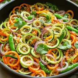 Für ein schmackhaftes Gericht benötigst du folgende Zutaten: - 3 mittelgroße Zucchini (zu Nudeln spiralisiert) - 1 Paprika (in Streifen geschnitten, beliebige Farbe) - 1 Tasse Karotten (julienniert oder spiralisiert) - 1 Tasse Zuckerschoten (geputzt) - 1 rote Zwiebel (in Ringe geschnitten) - 2 Knoblauchzehen (gehackt) - 1 Esslöffel frischer Ingwer (gerieben) Diese frischen Zutaten bringen Farbe und Geschmack auf deinen Tisch. Zucchini-Nudeln sind leicht und gesund. Sie sind die perfekte Basis für dieses Gericht. Die Aromen machen dieses Gericht besonders. Du brauchst: - 3 Esslöffel Sojasauce (oder Tamari für glutenfrei) - 1 Esslöffel Sesamöl - 1 Esslöffel Olivenöl - 1 Esslöffel Chilipaste (nach Belieben anpassen) - Salz und Pfeffer nach Geschmack Diese Gewürze verleihen den Zucchini-Nudeln einen leckeren Kick. Sojasauce bringt Umami, während Sesamöl für eine nussige Note sorgt. Chilipaste bringt die nötige Schärfe. Um das Gericht abzurunden, füge folgende Garnierungen hinzu: - 1 Esslöffel Sesamkörner (zum Garnieren) - Frischer Koriander (zum Garnieren) Ein Spritzer Limettensaft macht die Aromen noch frischer. Du kannst auch andere Toppings ausprobieren, wie geröstete Nüsse oder frische Kräuter. So wird dein Zucchini-Nudel-Gericht immer wieder neu und spannend. Für das gesamte Rezept schau dir die [Full Recipe] an. Zuerst nehme ich die Zucchini und verwandle sie in Nudeln. Ich benutze dafür einen Spiralschneider. Es macht Spaß und geht schnell. Ich stelle die Zucchini-Nudeln dann beiseite, damit sie bereit sind. Jetzt erhitze ich Olivenöl in einer großen Pfanne. Ich stelle die Hitze auf mittel bis hoch. Ich gebe die geschnittene rote Zwiebel in die Pfanne. Nach 2-3 Minuten wird die Zwiebel durchsichtig. Dann füge ich den gehackten Knoblauch und den geriebenen Ingwer hinzu. Ich brate alles eine weitere Minute, bis es duftet. Jetzt gebe ich die Paprika, Karotten und Zuckerschoten in die Pfanne. Dieses Gemüse brate ich 4-5 Minuten an. Es soll leicht zart, aber immer noch knackig bleiben. Nun gieße ich die Sojasauce, das Sesamöl und die Chilipaste in die Pfanne. Ich rühre gut um, damit sich die Aromen vermischen. Dann hebe ich vorsichtig die Zucchini-Nudeln unter. Ich lasse alles noch 2-3 Minuten garen. Die Nudeln sollen warm, aber nicht matschig sein. Jetzt schmecke ich das Gericht ab. Ich füge Salz und Pfeffer nach Geschmack hinzu. Wenn alles gut ist, nehme ich die Pfanne vom Herd. Ich garniere das Gericht mit Sesamkörnern und frischem Koriander. Für das volle Rezept, siehe [Full Recipe]. Um die besten Zucchini-Nudeln zu machen, achte auf die Zucchini. Wähle frische, feste Zucchini. Verwende einen Spiralschneider, um die Nudeln gleichmäßig zu schneiden. Lass die Zucchini nach dem Schneiden etwas abtropfen, um überschüssige Feuchtigkeit zu entfernen. Das hilft, die Nudeln knackig zu halten. Wenn du die Zucchini in der Pfanne brätst, rühre sie vorsichtig um. So bleiben sie nicht matschig. Du kannst das Rezept anpassen, um neue Geschmäcker zu entdecken. Füge mehr Gemüse hinzu, wie Brokkoli oder Pilze. Probiere verschiedene Saucen, wie Erdnusssauce oder Teriyaki. Für eine schärfere Note, füge frische Chilis hinzu. Wenn du ein Protein möchtest, verwende Hähnchen oder Tofu. Die Möglichkeiten sind endlos und machen das Gericht spannend. Ein häufiger Fehler ist, die Zucchini zu lange zu garen. Das macht sie matschig und unappetitlich. Halte die Garzeit kurz und rühre gut um. Ein anderer Fehler ist, zu viel Salz zu verwenden. Beginne mit wenig und füge nach Bedarf mehr hinzu. Wenn du die Nudeln vor dem Braten abtropfen lässt, vermeidest du auch, dass das Gericht wässrig wird. Diese Tipps helfen dir, das Gericht perfekt hinzubekommen. Für das vollständige Rezept und mehr Details, schau dir die [Full Recipe] an. {{image_4}} Wenn du auf Gluten achtest, kannst du dieses Rezept ganz einfach anpassen. Ersetze die Sojasauce durch Tamari. Tamari ist eine glutenfreie Sojasauce. Du kannst auch sicherstellen, dass deine anderen Zutaten, wie die Gewürze, ebenfalls glutenfrei sind. So bleibt dein Gericht lecker und verträglich. Das Rezept ist bereits vegetarisch. Um es vegan zu machen, stelle sicher, dass du keine tierischen Produkte verwendest. Du kannst etwas mehr Gemüse oder Tofu hinzufügen, um das Gericht herzhaft zu gestalten. Nüsse oder Samen sind auch tolle Optionen für zusätzlichen Crunch und Protein. Wenn du mehr Protein möchtest, füge Hühnchen oder Tofu hinzu. Wenn du Hühnchen verwendest, brate es zuerst in der Pfanne an, bis es durchgegart ist. Nimm es dann heraus, bevor du das Gemüse anbrätst. Füge das Hühnchen am Ende wieder hinzu. Für Tofu schneide es in Würfel und brate es knusprig an, bevor du das Gemüse hinzufügst. Beide Optionen machen das Gericht nahrhafter und sättigender. Wenn Sie Reste Ihrer Zucchini-Nudeln Pfanne haben, lagern Sie sie in einem luftdichten Behälter. So bleiben die Aromen frisch. Stellen Sie sicher, dass das Gemüse abgekühlt ist, bevor Sie es wegstellen. Diese Methode hilft, die Konsistenz der Nudeln zu bewahren. Um die Reste wieder aufzuwärmen, nutzen Sie eine Pfanne. Fügen Sie etwas Olivenöl hinzu, um das Ankleben zu verhindern. Erhitzen Sie das Gemüse bei mittlerer Hitze. Rühren Sie es häufig, damit es gleichmäßig warm wird. So bleiben die Zucchini al dente und lecker. Im Kühlschrank sind die Reste etwa 3 bis 4 Tage haltbar. Wenn Sie länger aufbewahren möchten, frieren Sie die Zucchini-Nudeln ein. Achten Sie darauf, das Gemüse in einem gefriergeeigneten Behälter zu lagern. So bleibt die Qualität für bis zu 2 Monate erhalten. Denken Sie daran, sie vor dem Essen im Kühlschrank aufzutauen. Zucchini-Nudeln bleiben im Kühlschrank für etwa 2 bis 3 Tage frisch. Lagern Sie sie in einem luftdichten Behälter. Wenn Sie sie länger aufbewahren möchten, können Sie sie auch einfrieren. Dort halten sie bis zu 2 Monate. Achten Sie jedoch darauf, dass sie nach dem Auftauen etwas weicher werden. Ja, Sie können viele andere Gemüsesorten verwenden. Zum Beispiel: - Karotten - Paprika - Brokkoli - Champignons Diese Gemüsesorten bringen verschiedene Aromen und Texturen. Experimentieren Sie mit dem, was Sie mögen oder was Sie gerade zu Hause haben. Zu Zucchini-Nudeln passt vieles gut. Hier sind einige Ideen: - Gegrilltes Hähnchen oder Tofu für Protein - Ein frischer Salat für zusätzliche Vitamine - Reis oder Quinoa als sättigende Beilage Diese Optionen ergänzen Ihr Gericht und machen es noch schmackhafter. Wenn Sie mehr Rezepte suchen, schauen Sie sich die Full Recipe an. In diesem Artikel haben wir die wichtigsten Zutaten für Zucchini-Nudeln besprochen. Wir haben die Zubereitung in einfachen Schritten erklärt und Tipps für eine perfekte Zubereitung gegeben. Variationen wie glutenfreie und vegane Optionen erweitern das Rezept. Auch Lagerungshinweise und häufige Fragen wurden behandelt. Mit diesem Wissen kannst du köstliche Zucchini-Nudeln leicht zubereiten und genießen. Fang an zu kochen und kreiere dein eigenes Gericht!