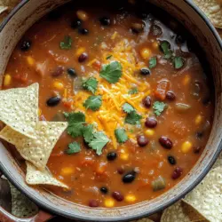 Die Taco Suppe ist einfach und lecker. Hier sind die Hauptzutaten, die Sie brauchen: - 450 g Rinderhackfleisch (oder Putenhackfleisch) - 1 Dose (425 g) schwarze Bohnen, abgespült und abgetropft - 1 Dose (425 g) Kidneybohnen, abgespült und abgetropft - 1 Dose (425 g) Mais, abgetropft - 1 Dose (400 g) gewürfelte Tomaten mit grünen Chilischoten - 1 Päckchen Taco-Gewürz - 1 Liter Rinder- oder Hühnerbrühe - 1 kleine Zwiebel, gewürfelt - 2 Knoblauchzehen, gehackt - 1 Paprika (nach Wahl), in kleine Stücke geschnitten - 1 Esslöffel Olivenöl - Salz und Pfeffer nach Geschmack Jede Zutat trägt zum köstlichen Geschmack bei. Die Bohnen und der Mais machen die Suppe sättigend. Das Rinderhackfleisch sorgt für einen herzhaften Geschmack. Toppings machen die Suppe noch besser. Hier sind einige Ideen: - Geriebener Käse - Sauerrahm - Tortilla-Chips - In Scheiben geschnittene Jalapeños - Frischer Koriander Diese Toppings fügen Crunch und Geschmack hinzu. Sie können je nach Vorliebe variieren. Wenn Sie die Suppe anpassen möchten, probieren Sie diese Alternativen: - Verwenden Sie Hühnchen oder Tofu statt Hackfleisch. - Fügen Sie Gemüse wie Zucchini oder Spinat hinzu. - Nutzen Sie frische Tomaten anstelle von Dosen. Diese Alternativen geben der Suppe eine neue Note. Sehen Sie sich das [Full Recipe] für weitere Details an. Um die Taco Suppe schnell zu machen, bereite alles vor. Du brauchst frische und gute Zutaten. Hier sind die Zutaten, die du benötigst: - 450 g Rinderhackfleisch (oder Putenhackfleisch) - 1 Dose (425 g) schwarze Bohnen, abgespült und abgetropft - 1 Dose (425 g) Kidneybohnen, abgespült und abgetropft - 1 Dose (425 g) Mais, abgetropft - 1 Dose (400 g) gewürfelte Tomaten mit grünen Chilischoten - 1 Päckchen Taco-Gewürz - 1 Liter Rinder- oder Hühnerbrühe - 1 kleine Zwiebel, gewürfelt - 2 Knoblauchzehen, gehackt - 1 Paprika (nach Wahl), in kleine Stücke geschnitten - 1 Esslöffel Olivenöl - Salz und Pfeffer nach Geschmack - Optionale Toppings: geriebener Käse, Sauerrahm, Tortilla-Chips, Jalapeños, frischer Koriander Sammle alle Zutaten auf der Arbeitsfläche. Das macht den Kochprozess schneller. Jetzt kommen wir zum Kochen. Nimm einen großen Topf und erhitze das Olivenöl bei mittlerer Hitze. Füge die gewürfelte Zwiebel und die Paprika hinzu. Brate sie etwa 3-4 Minuten, bis sie weich sind. Füge den gehackten Knoblauch und das Rinderhackfleisch hinzu. Brate alles zusammen, bis das Fleisch braun ist. Das dauert etwa 5-7 Minuten. Wenn zu viel Fett im Topf ist, schütte es einfach ab. Jetzt streue das Taco-Gewürz über die Mischung. Rühre gut um, damit die Gewürze sich gut verteilen. Danach gib die Bohnen, den Mais, die gewürfelten Tomaten und die Brühe in den Topf. Vermenge alles gut. Lass die Suppe zum sanften Kochen kommen. Reduziere dann die Hitze und lass sie etwa 15-20 Minuten köcheln. So können sich die Aromen gut entfalten. Schmecke die Suppe ab und füge nach Bedarf Salz und Pfeffer hinzu. Serviere die Suppe heiß. Du kannst die Taco Suppe nach Belieben mit Toppings wie Käse, Sauerrahm, Tortilla-Chips, Jalapeños und frischem Koriander garnieren. Wenn du mehr über die Zubereitung erfahren möchtest, schau dir das Full Recipe an. Um schneller zu kochen, bereiten Sie alle Zutaten im Voraus vor. Schneiden Sie das Gemüse und messen Sie die Gewürze ab. Stellen Sie alles bereit, bevor Sie mit dem Kochen beginnen. Nutzen Sie einen großen Topf, damit alles gut Platz hat. Das spart Zeit beim Umrühren und Servieren. Ein häufiger Fehler ist, die Zwiebeln und den Knoblauch zu lange zu braten. Sie sollten leicht golden sein, nicht verbrannt. Achten Sie darauf, das Fleisch gut zu bräunen. So entfalten sich die Aromen besser. Ein weiterer Fehler ist, die Brühe nicht rechtzeitig hinzuzufügen. Dadurch wird die Suppe zu dick. Um den Geschmack zu verbessern, verwenden Sie frische Kräuter. Zum Beispiel, frischer Koriander bringt viel Aroma. Fügen Sie einen Spritzer Limettensaft hinzu. Das hebt den Geschmack der Suppe. Experimentieren Sie mit verschiedenen Gewürzen, um Ihre eigene Note zu finden. Probieren Sie auch ein wenig Chili, wenn Sie es schärfer mögen. Für das vollständige Rezept, schauen Sie sich die [Full Recipe] an. {{image_4}} Für eine vegetarische Taco Suppe können Sie das Rinderhackfleisch einfach durch eine Mischung aus Tofu oder Linsen ersetzen. Diese Zutaten geben der Suppe eine füllige Textur. Außerdem können Sie mehr Gemüse wie Zucchini, Karotten oder Spinat hinzufügen. Für vegane Optionen verwenden Sie Gemüsebrühe statt Hühnerbrühe. Toppings wie Avocado oder vegane Sour Cream machen das Gericht lecker. Je nach Region können Sie verschiedene Zutaten ausprobieren. In Mexiko fügen viele frische Chilis oder Koriander hinzu. In den USA sind gebratene Zwiebeln und Jalapeños sehr beliebt. Diese Anpassungen geben der Suppe einen lokalen Geschmack. Auch die Brühe kann je nach Vorliebe variieren. Probieren Sie Hühnerbrühe oder Gemüsebrühe für unterschiedliche Aromen. Wenn Sie es scharf mögen, fügen Sie mehr Chili oder scharfe Sauce hinzu. Sie können auch frische Jalapeños in die Suppe geben. Für eine mildere Version verwenden Sie weniger Gewürze oder milde Tomaten. Kinder mögen oft die milden Varianten. Passen Sie die Schärfe an, um die perfekte Balance für Ihre Familie zu finden. Für das komplette Rezept und weitere Tipps können Sie die [Full Recipe] ansehen. Um die Taco Suppe frisch zu halten, folgen Sie diesen Schritten: Lassen Sie die Suppe zuerst auf Raumtemperatur abkühlen. Gießen Sie sie dann in einen luftdichten Behälter. Sie können die Suppe auch in Portionen aufteilen. So bleibt es einfach, nur das zu nehmen, was Sie brauchen. Das Aufwärmen der Suppe ist einfach. Gießen Sie die gewünschte Menge in einen Topf. Erhitzen Sie sie bei mittlerer Hitze. Rühren Sie häufig, damit sie gleichmäßig warm wird. Alternativ können Sie die Suppe in der Mikrowelle aufwärmen. Verwenden Sie eine mikrowellengeeignete Schüssel und decken Sie sie ab. Erwärmen Sie sie in 1-Minuten-Intervallen. Im Kühlschrank bleibt die Taco Suppe etwa 3-4 Tage frisch. Achten Sie darauf, die Suppe gut zu lagern. Im Gefrierschrank hält sie bis zu 3 Monate. Lassen Sie beim Einfrieren Platz im Behälter, damit die Suppe sich ausdehnen kann. Zum Auftauen stellen Sie die gefrorene Suppe einfach über Nacht in den Kühlschrank. Die gesamte Zubereitungszeit für Taco Suppe beträgt etwa 35 Minuten. Davon entfallen 10 Minuten auf die Vorbereitung der Zutaten. Die Kochzeit beträgt 25 Minuten. So können Sie schnell eine köstliche Mahlzeit zaubern. Ja, Sie können die Taco Suppe im Voraus zubereiten. Sie schmeckt sogar noch besser, wenn sie etwas Zeit hat, um zu ruhen. Kochen Sie die Suppe und lassen Sie sie abkühlen. Füllen Sie sie dann in einen luftdichten Behälter. Sie können sie im Kühlschrank bis zu drei Tage aufbewahren. Wenn Sie sie länger lagern möchten, frieren Sie die Suppe ein. Es gibt viele tolle Beilagen, die gut zur Taco Suppe passen. Sie können Tortilla-Chips zum Dippen anbieten. Oder servieren Sie frisches Brot, um die Suppe aufzutunken. Auch ein einfacher grüner Salat passt gut dazu. Versuchen Sie, die Suppe mit etwas geriebenem Käse oder Sauerrahm zu garnieren. Diese Toppings machen die Suppe noch leckerer. Für das gesamte Rezept schauen Sie sich bitte die Full Recipe an. Die Taco Suppe ist einfach zuzubereiten und macht gute Laune. Wir haben Zutaten besprochen, um die perfekte Suppe zu kreieren. Ich habe auch verschiedene Tipps gegeben, um den Geschmack zu verbessern und Fehler zu vermeiden. Mit tollen Variationen und Lagerungshinweisen wird jede Portion ein Hit. Denke daran, deine persönlichen Vorlieben einzubringen und kreativ zu sein. So wird deine Taco Suppe einzigartig und lecker!