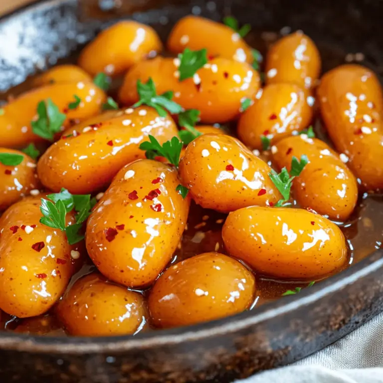Für dieses köstliche Gericht brauchst du: - 450 g Babykarotten, geschält - 2 Esslöffel Honig - 1 Esslöffel brauner Zucker - 1 Esslöffel Sojasoße - 1 Teelöffel rote Pfefferflocken (nach Geschmack anpassen) - 2 Esslöffel Butter - 1 Esslöffel Olivenöl - Salz und Pfeffer nach Geschmack - Frische Petersilie, gehackt (zum Garnieren) Diese Zutaten sorgen für einen tollen Geschmack. Die Kombination aus Süße und Schärfe macht die Karotten besonders. Wenn du keine Babykarotten hast, kannst du normale Karotten verwenden. Schneide sie in gleichmäßige Stücke. Honig kann durch Agavendicksaft ersetzt werden. Für eine vegane Option verwende pflanzliche Butter. Du kannst auch Kokosnussöl verwenden, um einen anderen Geschmack zu erzielen. Bei der Sojasoße kann eine glutenfreie Variante genutzt werden. Wähle frische Karotten, die fest und knackig sind. Achte auf eine leuchtende Farbe. Vermeide Karotten mit weichen Stellen oder Rissen. Wenn möglich, kaufe Bio-Karotten. Diese sind oft geschmackvoller und gesünder. Lagere sie im Kühlschrank, um die Frische zu bewahren. Zuerst waschen Sie die Babykarotten gut. Schälen Sie sie, damit sie frisch und leuchtend sind. Wenn Sie größere Karotten verwenden, schneiden Sie diese. Achten Sie darauf, die Stücke gleichmäßig zu schneiden. So garen sie gleichmäßig. Erhitzen Sie eine große Pfanne bei mittlerer Hitze. Geben Sie das Olivenöl und die Butter hinein. Warten Sie, bis sie geschmolzen und sprudelnd sind. Dann fügen Sie die Karotten hinzu. Braten Sie die Karotten etwa fünf Minuten lang an. Rühren Sie dabei gelegentlich um. Die Karotten sollten leicht weich werden, aber noch etwas Biss haben. In einer kleinen Schüssel vermengen Sie den Honig, den braunen Zucker, die Sojasoße und die roten Pfefferflocken. Mischen Sie alles gut, bis der Zucker sich aufgelöst hat. Gießen Sie die Glasur über die Karotten in der Pfanne. Erhöhen Sie die Hitze auf mittel-hoch. Kochen Sie die Karotten weitere fünf bis sieben Minuten. Rühren Sie häufig um, bis die Glasur eindickt. Schmecken Sie mit Salz und Pfeffer ab. Die Karotten sind jetzt zart und schön glasiert. Sie können die glasierten Karotten nun auf eine Servierplatte geben. Bestreuen Sie sie mit frisch gehackter Petersilie. So sieht das Gericht noch schöner aus. Für das vollständige Rezept schauen Sie sich die [Full Recipe] an. Um die perfekte Balance zwischen Süße und Schärfe zu finden, probiere verschiedene Mengen aus. Beginne mit einer kleinen Menge Honig und braunem Zucker. Füge nach und nach rote Pfefferflocken hinzu. So schaffst du deinen eigenen Geschmack. Wenn du es süßer magst, erhöhe den Honig. Für mehr Schärfe, füge mehr Pfefferflocken hinzu. Sei vorsichtig, denn eine kleine Menge kann viel bewirken. Die Garzeit von Karotten hängt von ihrer Größe und Sorte ab. Babykarotten brauchen etwa 10 bis 15 Minuten. Größere Karotten in Sticks oder Scheiben brauchen 15 bis 20 Minuten. Überprüfe die Karotten mit einer Gabel. Sie sollten zart, aber nicht matschig sein. Halte die Hitze konstant, um ein gleichmäßiges Garen zu gewährleisten. Frische Kräuter bringen einen tollen Geschmack in das Gericht. Petersilie ist eine gute Wahl für eine frische Note. Du kannst auch Thymian oder Rosmarin ausprobieren. Hacke die Kräuter fein und füge sie am Ende der Kochzeit hinzu. Das gibt den Karotten einen frischen Kick. Die Kräuter sorgen zudem für eine schöne Farbe auf dem Teller. Für das vollständige Rezept, siehe die [Full Recipe]. {{image_4}} Wenn du einen frischen Twist möchtest, füge Ingwer hinzu. Ingwer gibt den Karotten eine tolle Schärfe und Tiefe. Du kannst etwa einen Teelöffel frisch geriebenen Ingwer in die Glasur mischen. Probiere es aus, um das süß-würzige Aroma zu verstärken. Der Ingwer harmoniert gut mit der Süße des Honigs und dem salzigen Soja. Möchtest du die Karotten vegan zubereiten? Das ist einfach! Ersetze die Butter durch pflanzliches Öl oder Margarine. Verwende Agavendicksaft oder Ahornsirup statt Honig. Diese Alternativen geben deinen Karotten die gleiche süße Note. So bleibt das Rezept lecker und für alle geeignet. Du kannst die glasierten Karotten auch mit anderen Gemüsesorten kombinieren. Zum Beispiel passen kleine Kartoffeln oder Zucchini gut dazu. Schneide sie in gleich große Stücke, damit sie gleichmäßig garen. Diese Mischung bringt noch mehr Farbe und Geschmack auf deinen Teller. Es macht das Gericht nicht nur schöner, sondern auch nahrhafter. Probiere diese Varianten aus und finde deine Lieblingskombination! Um glasierten Karotten frisch zu halten, füllen Sie sie in einen luftdichten Behälter. Achten Sie darauf, dass die Karotten vollständig abgekühlt sind. So bewahren sie ihren Geschmack und ihre Textur. Wenn Sie Reste haben, können Sie diese leicht aufpeppen. Einfach die Karotten in einer Pfanne mit etwas Wasser erhitzen. Fügen Sie ein wenig Honig oder Butter hinzu, um den Geschmack aufzufrischen. So schmecken sie fast wie frisch zubereitet. Glasierte Karotten halten sich im Kühlschrank etwa 3 bis 5 Tage. Achten Sie darauf, die Karotten gut zu verschließen. Wenn sie schlecht riechen oder eine schleimige Textur haben, sollten Sie sie entsorgen. So bleibt Ihre Küche sauber und sicher. Die Zubereitung dieser glasierten Karotten dauert insgesamt etwa 20 Minuten. Die Vorbereitungszeit beträgt etwa 10 Minuten. Die Garzeit in der Pfanne liegt bei 10 Minuten. Diese schnelle Zubereitungsart macht sie ideal für ein schnelles Abendessen oder als Beilage. Ja, du kannst gefrorene Karotten benutzen. Achte darauf, sie vorher aufzutauen. Dies hilft, die Garzeit zu verkürzen. Gefrorene Karotten können etwas weicher sein, also passe die Kochzeit an. Sie sind eine praktische Option, wenn frische Karotten nicht verfügbar sind. Diese süß und würzig glasierten Karotten passen gut zu vielen Gerichten. Hier sind einige leckere Optionen: - Gegrilltes Hähnchen oder Fisch - Reis oder Quinoa - Gebratene Kartoffeln - Frischer grüner Salat - Steak oder Lamm Du kannst die Karotten auch zu Pasta oder in Wraps servieren. Die Kombinationen sind zahlreich! Um süß und würzig glasierte Karotten zuzubereiten, habe ich alle wichtigen Schritte skizziert. Du hast gelernt, welche Zutaten wichtig sind und wie du die besten Karotten auswählst. Die Schritt-für-Schritt-Anleitung zeigt dir die Zubereitung. Tipps helfen dir, die perfekte Balance zwischen Süße und Schärfe zu finden. Variationen bringen Abwechslung ins Gericht. Richtig lagern und Reste nutzen sind ebenfalls wichtig. Experimentiere mit den Tipps und finde deine Lieblingsversion. So machst du jedes Mal köstliche Karotten!