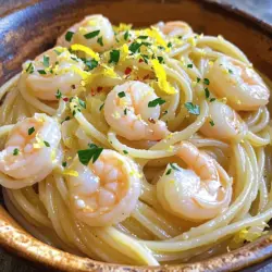 - 225 g Spaghetti oder Linguine - 450 g große Garnelen, geschält und entdarmt - 4 Knoblauchzehen, fein gehackt - 2 Esslöffel Olivenöl - 2 Esslöffel ungesalzene Butter - Schale und Saft von 1 Zitrone - 1/4 Teelöffel rote Pfefferflocken (optional) Um Lemon Garlic Shrimp Pasta zuzubereiten, brauchen Sie frische und einfache Zutaten. Die Hauptbestandteile sind Pasta und Garnelen. Spaghetti oder Linguine passen gut. Diese Nudeln nehmen die Aromen gut auf. Die Garnelen sind die Stars des Gerichts. Große, geschälte und entdarmte Garnelen sind ideal. Sie sind zart und schnell gar. Knoblauch verleiht dem Gericht ein tolles Aroma. Feingehackter Knoblauch bringt viel Geschmack. Olivenöl bringt die Aromen zusammen und macht die Pasta glänzend. Die Butter fügt eine cremige Textur hinzu. Zitronenschale und -saft sorgen für Frische. Rote Pfefferflocken geben einen kleinen Kick. Für das gesamte Rezept schauen Sie sich die Full Recipe an. Bringen Sie einen großen Topf mit gesalzenem Wasser zum Kochen. Fügen Sie 225 g Spaghetti oder Linguine hinzu und kochen Sie sie, bis sie al dente sind. Dies dauert etwa 8 bis 10 Minuten, je nach Marke. Bevor Sie die Pasta abgießen, bewahren Sie 240 ml vom Pastawasser auf. Dieses Wasser hilft später, die Soße zu binden. Erhitzen Sie in einer großen Pfanne 2 Esslöffel Olivenöl und 2 Esslöffel Butter bei mittlerer Hitze. Wenn die Butter geschmolzen ist, geben Sie 4 fein gehackte Knoblauchzehen und, falls gewünscht, 1/4 Teelöffel rote Pfefferflocken hinzu. Braten Sie alles für etwa 1 Minute an. Achten Sie darauf, dass der Knoblauch nicht braun wird, da er sonst bitter schmeckt. Legen Sie 450 g große, geschälte und entdarmte Garnelen in die Pfanne. Würzen Sie sie mit Salz und Pfeffer. Braten Sie die Garnelen für 2 bis 3 Minuten auf einer Seite, bis sie rosa sind. Drehen Sie sie dann um und garen Sie sie weitere 1 bis 2 Minuten, bis sie durchgegart sind. Nehmen Sie die Garnelen aus der Pfanne und stellen Sie sie beiseite. Geben Sie die gekochte Pasta in die gleiche Pfanne. Fügen Sie das reservierte Pastawasser (beginnend mit 120 ml) hinzu. Rühren Sie die Schale und den Saft von 1 Zitrone unter. Mischen Sie alles gut, bis die Pasta gleichmäßig überzogen ist. Wenn die Mischung zu trocken erscheint, fügen Sie mehr Pastawasser hinzu. Geben Sie die Garnelen zurück in die Pfanne und vermengen Sie alles. Passen Sie die Würze nach Geschmack an. Servieren Sie die Pasta in Schalen. Garnieren Sie sie mit frisch gehackter Petersilie und, wenn Sie möchten, geriebenem Parmesan. Genießen Sie diese schmackhafte Kombination! Die perfekte Garzeit für Garnelen ist wichtig. Garnelen sind schnell gar. Sie sollten rosa und fest sein. Normalerweise dauert es nur 2-5 Minuten. Wenn du sie zu lange kochst, werden sie gummiartig. Achte darauf, sie regelmäßig zu wenden. So garen sie gleichmäßig. Wenn du sie aus der Pfanne nimmst, sollten sie leicht glänzen. Grillen oder braten gibt Garnelen viel Geschmack. Beim Grillen erhältst du ein rauchiges Aroma. Braten in der Pfanne ist auch schnell und einfach. Du kannst die Garnelen in etwas Olivenöl mit Knoblauch braten. So bleibt der Geschmack frisch und lecker. Probiere auch verschiedene Gewürze beim Grillen. Diese kleinen Variationen bringen viel Freude beim Essen. Zu Lemon Garlic Shrimp Pasta passen viele Beilagen. Ein frischer Salat macht das Gericht leicht. Ein knuspriges Baguette passt auch gut dazu. Du kannst auch gedünstetes Gemüse servieren. Brokkoli oder grüne Bohnen sind tolle Optionen. Diese Beilagen ergänzen die Pasta und Garnelen perfekt. Sie bringen mehr Farbe und Nährstoffe auf den Teller. {{image_4}} Wenn Sie eine vegetarische Variante der Lemon Garlic Shrimp Pasta möchten, gibt es viele tolle Optionen. Sie können Garnelen durch Gemüse ersetzen. Zum Beispiel sind Zucchini oder Paprika ideal. Diese Gemüse sind leicht und haben einen tollen Geschmack. Auch Brokkoli und Spargel passen gut. Sie können sie einfach in der Pfanne anbraten, genau wie die Garnelen. So bleibt das Gericht frisch und lecker. Die Wahl der Pasta spielt eine große Rolle. Spaghetti und Linguine sind klassisch, aber Sie können auch andere Formen verwenden. Fusilli oder Farfalle sind toll für diese Sauce. Sie halten den Geschmack gut fest. Auch Vollkorn- oder glutenfreie Pasta sind gute Alternativen. Diese Optionen machen das Gericht nahrhafter und interessanter. Für mehr Geschmack können Sie frische Kräuter nutzen. Basilikum oder Petersilie bringen frische Noten ins Gericht. Auch Minze kann eine tolle Note hinzufügen. Zitrusfrüchte sind ebenfalls eine gute Wahl. Limettensaft oder Orangenschale geben einen neuen Twist. Experimentieren Sie mit diesen Zutaten, um Ihre eigene Variante zu kreieren. Lassen Sie Ihrer Kreativität freien Lauf! Wie lange hält sich die Pasta im Kühlschrank? Die Limonen-Knoblauch-Garnelen-Pasta bleibt bis zu drei Tage frisch. Bewahre die Reste in einem luftdichten Behälter auf. So bleibt der Geschmack erhalten. Stelle sicher, dass die Pasta vollständig abgekühlt ist, bevor du sie in den Kühlschrank stellst. So vermeidest du Kondenswasser, das die Pasta matschig machen kann. Ist die Pasta geeignet für das Einfrieren? Ja, du kannst die Pasta einfrieren. Das beste Ergebnis erzielst du, wenn du die Garnelen und die Pasta getrennt einfrierst. Lege die abgekühlte Pasta in einen gefrierfesten Behälter. Verwende Frischhaltefolie, um die Luft zu entfernen. So bleibt die Pasta bis zu zwei Monate haltbar. Wenn du bereit bist, sie zu essen, lasse sie im Kühlschrank über Nacht auftauen. Wie bereitest du die Gerichte am besten wieder auf? Die beste Methode ist, die Pasta in einer Pfanne mit etwas Wasser oder Brühe zu erhitzen. So wird die Pasta gleichmäßig warm und bleibt nicht trocken. Erhitze die Mischung bei mittlerer Hitze, bis sie dampft. Rühre regelmäßig um. Dies hilft, die Garnelen nicht zu überkochen. Achte darauf, nicht zu lange zu erhitzen, damit die Garnelen zart bleiben. Die Zubereitung dauert insgesamt 30 Minuten. Die Vorbereitungszeit ist etwa 15 Minuten. In dieser Zeit kochen Sie die Pasta und bereiten die Garnelen vor. Dann benötigen Sie etwa 15 Minuten zum Kochen in der Pfanne. Diese schnelle Zubereitung macht das Gericht ideal für ein schnelles Abendessen. Ja, gefrorene Garnelen sind in diesem Rezept gut geeignet. Achten Sie darauf, sie zuerst aufzutauen. Legen Sie sie einfach in kaltes Wasser für etwa 15-20 Minuten. So wird die Textur der Garnelen besser. Verwenden Sie sie dann wie frische Garnelen. Die Zubereitung bleibt gleich, und der Geschmack bleibt lecker. Wenn Ihre Pasta zu trocken ist, fügen Sie einfach mehr vom reservierten Pastawasser hinzu. Beginnen Sie mit 60 ml und rühren Sie gut um. Das Wasser hilft, die Pasta wieder saftig zu machen. Sie können auch etwas mehr Olivenöl oder Butter hinzufügen, um die Textur zu verbessern. Ja, Lemon Garlic Shrimp Pasta kann gesund sein. Garnelen sind eine gute Proteinquelle. Sie sind auch niedrig in Kalorien. Die Pasta liefert Kohlenhydrate für Energie. Zitronensaft und Petersilie bringen Vitamine und Geschmack. Achten Sie jedoch auf die Menge an Butter und Käse, um die Kalorien niedrig zu halten. Ja, Sie können Knoblauchpulver verwenden. Ein Teelöffel Knoblauchpulver ersetzt eine frische Knoblauchzehe. Der Geschmack ist jedoch etwas anders. Frischer Knoblauch hat einen kräftigeren Geschmack. Wenn Sie schneller arbeiten möchten, ist Pulver eine gute Wahl. Zusammenfassend haben wir den Prozess zur Zubereitung von Lemon Garlic Shrimp Pasta betrachtet. Wir haben wichtige Zutaten, eine Schritt-für-Schritt-Anleitung und viele Tipps geteilt. Experimentiere mit Variationen oder Alternativen, um dein Gericht anzupassen. Denke auch an die Aufbewahrung der Reste, um nichts wegzuwerfen. Mit diesen Tipps und Tricks gelingt dir dieses Gericht immer wieder lecker! Mach es selbst und genieße die Freude am Kochen.