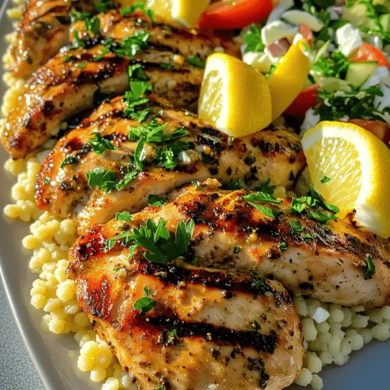 Für die ultimative griechische Hähnchen-Marinade brauchst du: - 4 Hähnchenbrustfilets, ohne Haut und Knochen - 60 ml Olivenöl - 60 ml frisch gepresster Zitronensaft (ca. 2 Zitronen) - 3 Knoblauchzehen, fein gehackt - 1 Esslöffel getrockneter Oregano - 1 Teelöffel getrockneter Thymian - 1 Teelöffel getrockneter Rosmarin - 1 Teelöffel Salz - 1/2 Teelöffel schwarzer Pfeffer - 120 ml griechischer Joghurt (natur) - Schale von 1 Zitrone (Zesten) - 2 Esslöffel Honig (optional, für eine süße Note) - Frische Petersilie, gehackt (zum Garnieren) Frischer Zitronensaft ist der Schlüssel zu einem guten Geschmack. Du kannst ihn leicht machen. Nimm zwei Zitronen und schneide sie in zwei Hälften. Drücke den Saft in eine Schüssel. Entferne die Kerne. Frischer Saft bringt die Aromen zum Leben. So schmeckt dein Hähnchen noch besser. Gewürze machen den Unterschied. Hier sind meine besten Tipps: - Oregano: Er gibt einen tollen, mediterranen Geschmack. - Thymian: Er passt gut zu Hähnchen und bringt frische Aromen. - Rosmarin: Er sorgt für einen kräftigen, erdigen Geschmack. - Salz und Pfeffer: Sie bringen alles zusammen. Diese Gewürze machen die Marinade lecker und aromatisch. Wähle frische Kräuter, wenn möglich, um mehr Geschmack zu bekommen. Um die Marinade für das Hähnchen zu machen, brauchst du eine mittelgroße Schüssel. Gib das Olivenöl, den frisch gepressten Zitronensaft und die gehackten Knoblauchzehen hinein. Füge dann den Oregano, Thymian, Rosmarin, das Salz und den Pfeffer hinzu. Rühre alles gut um, bis die Mischung einheitlich ist. Jetzt kommt der griechische Joghurt dazu. Füge die Zitronenzesten und optional den Honig hinzu. Rühre alles, bis die Marinade schön glatt ist. Lege die Hähnchenbrustfilets in einen wiederverschließbaren Plastikbeutel oder eine flache Schale. Gieße die Marinade gleichmäßig über das Hähnchen. Achte darauf, dass jedes Stück gut bedeckt ist. Schließe den Beutel oder decke die Schale ab. Lass das Hähnchen mindestens zwei Stunden im Kühlschrank marinieren. Am besten ist es, wenn du es über Nacht marinierst. So ziehen die Aromen richtig gut ein. Vor dem Garen heizt du den Grill oder die Pfanne auf mittelhohe Hitze vor. Nimm das Hähnchen aus der Marinade und lass die überschüssige Marinade abtropfen. Lege die Hähnchenbrust auf den Grill oder in die Pfanne. Gare das Hähnchen für sechs bis sieben Minuten auf jeder Seite. Du willst, dass die Innentemperatur 75 °C (165 °F) erreicht. Nach dem Garen lass das Hähnchen fünf Minuten ruhen. So bleibt es saftig. Schneide es dann in Scheiben und serviere es. Für eine schöne Präsentation empfehle ich, das Hähnchen auf Couscous oder mit einem griechischen Salat zu servieren. Garnieren mit Zitronenspalten und frischer Petersilie macht den Teller lebendig. Die Marinierzeit ist sehr wichtig. Für unser Rezept empfehle ich, das Hähnchen mindestens zwei Stunden zu marinieren. Wenn du Zeit hast, lasse es über Nacht im Kühlschrank. So zieht die Marinade besser ein. Du wirst die Aromen viel mehr schmecken. Bei zu kurzer Zeit kann das Hähnchen weniger Geschmack haben. Beim Grillen ist es wichtig, den Grill gut vorzubereiten. Heize den Grill auf mittelhohe Hitze vor. Das Hähnchen sollte schön brutzeln, wenn du es auflegst. Verwende eine Grillzange, um das Hähnchen zu wenden. So bleibt es saftig. Wenn du es in der Pfanne garst, benutze etwas Öl. Brate das Hähnchen auf mittlerer Hitze. So wird es gleichmäßig gar. Was machst du mit der Restmarinade? Du kannst sie nicht einfach wegwerfen. Koche sie auf. Dadurch tötest du alle Bakterien. Dann kannst du sie als Soße verwenden. Gieße die Soße über das fertige Hähnchen oder serviere sie mit Reis. So hast du mehr Geschmack. Das macht das Gericht noch besser. {{image_4}} Um das Aroma zu verbessern, füge mediterrane Kräuter hinzu. Du kannst frischen Basilikum oder Dill verwenden. Diese Kräuter bringen einen neuen Geschmack. Sie passen gut zu Hähnchen und machen das Gericht lebendiger. Mische die Kräuter einfach in die Marinade. Lass die Aromen ein paar Stunden einziehen. So wird dein Hähnchen noch schmackhafter. Wenn du eine vegetarische Option suchst, benutze Tofu. Tofu nimmt die Marinade gut auf. Schneide ihn in Würfel oder Scheiben. Mariniere ihn wie das Hähnchen. Lass ihn mindestens zwei Stunden ziehen. Grillen oder braten funktioniert auch mit Tofu. So hast du ein leckeres, fleischfreies Gericht. Für eine süßere Note kannst du Honig und Zimt hinzufügen. Mische zwei Esslöffel Honig in die Marinade. Füge eine Prise Zimt hinzu, um Wärme zu erzeugen. Diese Kombination gibt dem Hähnchen einen anderen, köstlichen Geschmack. Perfekt für ein besonderes Abendessen. Nutze diese Variante, wenn du etwas anderes ausprobieren möchtest. Bewahre die Marinade in einem luftdichten Behälter auf. Stelle sicher, dass der Behälter sauber ist. So bleibt die Marinade frisch. Die Marinade hält sich im Kühlschrank bis zu einer Woche. Wenn du sie länger aufbewahren möchtest, friere sie ein. Wenn du mariniertes Hähnchen übrig hast, lagere es in einem luftdichten Behälter. So bleibt es frisch und saftig. Du kannst es im Kühlschrank für bis zu drei Tage aufbewahren. Achte darauf, das Hähnchen gut zu kühlen. Wenn du die Marinade oder das Hähnchen einfrieren möchtest, tue das in einem gefrierfesten Beutel. Drücke die Luft heraus, bevor du den Beutel verschließt. So bleibt die Marinade bis zu drei Monate frisch. Das Hähnchen kannst du bis zu sechs Monate einfrieren. Denke daran, vor der Verwendung alles langsam im Kühlschrank aufzutauen. Du solltest das Hähnchen mindestens 2 Stunden marinieren. Die Aromen brauchen Zeit, um in das Fleisch einzuziehen. Für die besten Ergebnisse mariniere das Hähnchen über Nacht. So wird es noch zarter und geschmackvoller. Ja, du kannst diese Marinade für andere Fleischsorten nutzen. Sie passt gut zu Schweinefleisch, Lamm und sogar Fisch. Achte darauf, die Marinierzeit anzupassen. Dünnere Stücke brauchen weniger Zeit, während dickere Stücke mehr Zeit benötigen. Um das Hähnchen saftig zu halten, achte auf die Marinierzeit und die Garzeit. Übergrillen kann das Hähnchen austrocknen. Verwende ein Fleischthermometer, um sicherzustellen, dass das Hähnchen 75 °C erreicht. Lass das Hähnchen nach dem Kochen ruhen. Dadurch verteilt sich der Saft wieder im Fleisch. In diesem Artikel haben wir die besten Zutaten für eine köstliche Marinade untersucht. Du hast gelernt, wie man frischen Zitronensaft herstellt und die besten Gewürze auswählt. Die Schritt-für-Schritt-Anleitung zeigt, wie du das Hähnchen marinierst und garst. Außerdem gab es Tipps zur Marinierzeit und zur richtigen Lagerung. Nutze diese Informationen, um köstliche Gerichte zu kreieren. Experimentiere mit Variationen und bewahre deine Reste richtig auf. So wird das Kochen zum Genuss!