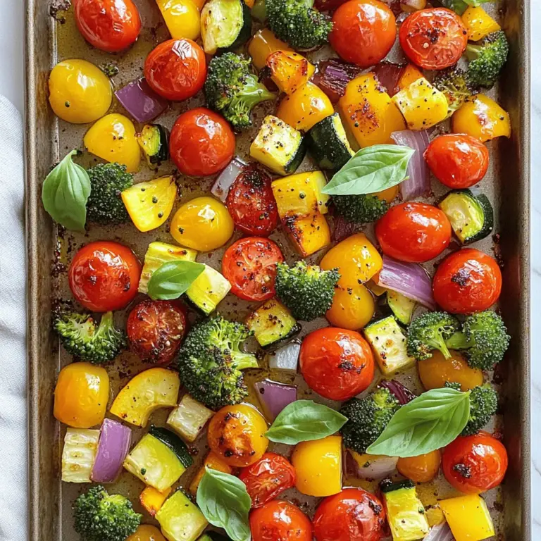Um eine schmackhafte geröstete Gemüsemischung zu machen, benötigen Sie frische Zutaten. Hier ist eine Liste der Hauptzutaten: - 1 Tasse Kirschtomaten, halbiert - 1 Paprika (jede Farbe), in Streifen geschnitten - 1 mittlere Zucchini, gewürfelt - 1 mittlerer gelber Kürbis, gewürfelt - 1 rote Zwiebel, in Wedges geschnitten - 2 Tassen Brokkoliröschen Diese Zutaten bringen Farbe und Geschmack auf Ihren Teller. Sie sind auch voll von Nährstoffen. Die Gewürze und das Öl machen das Gemüse noch besser. Hier sind die Zutaten für den Geschmack: - 3 Esslöffel Olivenöl - 2 Teelöffel Knoblauchpulver - 1 Teelöffel geräuchertes Paprika - 1 Teelöffel getrockneter Oregano - Salz und Pfeffer nach Geschmack Das Olivenöl hilft, die Aromen zu verbinden. Die Gewürze bringen Tiefe und Charakter in jedes Bisschen. Frische Kräuter können den Geschmack noch mehr verbessern. Hier sind einige Vorschläge: - Frische Basilikumblätter zur Garnierung (optional) - Petersilie für einen frischen Kick - Thymian für einen erdigen Geschmack Diese Kräuter fügen einen schönen Farbkontrast hinzu. Sie bringen auch Aromen, die das Gericht lebendiger machen. Für das vollständige Rezept schauen Sie sich die vollständige Rezeptanleitung an. Zuerst heizen Sie den Ofen auf 220°C vor. Das hilft, das Gemüse gleichmäßig zu garen. Nehmen Sie eine große Schüssel. Hier geben Sie die vorbereiteten Zutaten hinein. Verwenden Sie Kirschtomaten, Paprika, Zucchini, gelben Kürbis, rote Zwiebeln und Brokkoli. Schneiden Sie alles in gleich große Stücke. So garen sie gleichmäßig. Jetzt fügen Sie das Olivenöl hinzu. Es gibt dem Gemüse Geschmack und hilft beim Rösten. Streuen Sie Knoblauchpulver, geräuchertes Paprika, Oregano, Salz und Pfeffer darüber. Mischen Sie alles gut. So wird das Gemüse gleichmäßig gewürzt. Legen Sie das Gemüse gleichmäßig auf ein Backblech. Achten Sie darauf, dass die Stücke nicht übereinander liegen. Dies hilft, dass sie knusprig werden. Rösten Sie das Gemüse 25 bis 30 Minuten lang. Rühren Sie es nach 15 Minuten um. So wird alles schön goldbraun und zart. Nehmen Sie das Blech aus dem Ofen und lassen Sie das Gemüse einige Minuten abkühlen. Servieren Sie die Mischung auf einem weißen Teller. Dies hebt die bunten Farben hervor. Optional können Sie frisch geschnittene Basilikumblätter darüber streuen. Sie geben extra Geschmack und ein schönes Aussehen. Genießen Sie die Schmackhaftigkeit dieser bunten Mischung! Für das vollständige Rezept, schauen Sie sich die Anleitung an. Um Gemüse gleichmäßig gar zu machen, schneide es in ähnliche Stücke. Achte darauf, dass die Stücke nicht zu klein sind. Kleinere Stücke können schneller verbrennen. Lege das Gemüse in einer einzigen Schicht auf das Backblech. Das hilft der Hitze, alle Stücke gleichmäßig zu erreichen. Wähle frisches, saisonales Gemüse für den besten Geschmack. Kirschtomaten bringen Süße, während Paprika viele Farben und Vitamine gibt. Zucchini und gelber Kürbis sorgen für eine zarte Textur. Brokkoli fügt einen schönen Crunch hinzu. Probiere auch Karotten oder Blumenkohl für Abwechslung. Ein häufiger Fehler ist, das Gemüse zu überladen. Wenn es zu eng ist, dämpft es statt zu rösten. Stelle sicher, dass dein Ofen heiß genug ist. Ein vorgeheizter Ofen hilft, die perfekte Karamellisierung zu erreichen. Rühre das Gemüse während des Röstens einmal um. So wird es von allen Seiten goldbraun. Wenn du diese Tipps und Tricks befolgst, wird deine geröstete Gemüse-Mischung köstlich und bunt. Für das vollständige Rezept schaue dir die Anleitung an. {{image_4}} Die schönste Sache an einer gerösteten Gemüsemischung ist die Vielfalt. Du kannst frisches, saisonales Gemüse verwenden. Im Frühling passen Spargel und Erbsen gut. Im Sommer sind Zucchini und Paprika lecker. Im Herbst mag ich Kürbis und Karotten. Im Winter finde ich Rosenkohl und Pastinaken toll. Probiere verschiedene Gemüsesorten aus, um neue Aromen zu entdecken. Um deine geröstete Gemüsemischung zu verbessern, füge Eiweiß hinzu. Kichererbsen sind eine gute Wahl. Sie geben einen nussigen Geschmack. Du kannst auch Hähnchenstücke oder Tofu verwenden. Diese Proteine machen das Gericht sättigender. Achte darauf, sie in der gleichen Zeit wie das Gemüse zu rösten. So werden sie perfekt gar. Die geröstete Gemüsemischung ist von Natur aus vegan und glutenfrei. Du kannst sie ganz nach deinem Geschmack anpassen. Verwende einfach frische Kräuter für mehr Geschmack. Du kannst auch Nüsse oder Samen für einen Crunch hinzufügen. Diese Anpassungen machen das Gericht noch interessanter und abwechslungsreicher. So bleibt es immer spannend! Um die Reste Ihrer gerösteten Gemüsemischung frisch zu halten, verwenden Sie einen luftdichten Behälter. Lassen Sie das Gemüse zuerst auf Raumtemperatur abkühlen. Lagern Sie es dann im Kühlschrank. So bleibt der Geschmack erhalten und die Textur bleibt gut. Um die Reste wieder aufzuwärmen, gibt es verschiedene Methoden. Sie können das Gemüse in der Mikrowelle für 1-2 Minuten erhitzen. Achten Sie darauf, es zwischendurch umzurühren. Eine andere Möglichkeit ist, das Gemüse in einer Pfanne bei mittlerer Hitze zu erwärmen. Dies hilft, die Karamellisierung zu bewahren. Geröstetes Gemüse hält sich im Kühlschrank etwa 3-5 Tage. Achten Sie darauf, es gut verpackt zu halten. Wenn Sie das Gemüse länger aufbewahren möchten, können Sie es auch einfrieren. In einem gefriersicheren Behälter bleibt es bis zu 3 Monate frisch. Das Rösten von Gemüse dauert in der Regel 25 bis 30 Minuten. Ich empfehle, das Gemüse bei 220°C (425°F) zu rösten. Nach der Hälfte der Zeit rühren Sie das Gemüse um. So wird es gleichmäßig gar und leicht karamellisiert. Es sollte zart sein und schöne, goldene Stellen haben. Ja, gefrorenes Gemüse ist eine gute Option. Es spart Zeit bei der Vorbereitung. Allerdings kann gefrorenes Gemüse mehr Wasser abgeben. Das kann das Röstergebnis beeinflussen. Ich empfehle, das Gemüse gut abzutropfen und eventuell etwas länger zu rösten. Achten Sie darauf, dass es schön bräunt und nicht matschig wird. Geröstetes Gemüse passt zu vielen Gerichten. Sie können es als Beilage zu Fleisch oder Fisch servieren. Oder nutzen Sie es in einem Salat oder Wrap. Auch als Hauptgericht mit Quinoa oder Reis ist es großartig. Für den extra Geschmack fügen Sie Feta oder Nüsse hinzu. Ihre Gäste werden begeistert sein! Geröstetes Gemüse ist einfach zuzubereiten und sehr lecker. Wir haben die Hauptzutaten, besondere Gewürze und frische Kräuter erkundet. Die Schritt-für-Schritt-Anleitung hilft Ihnen beim Rösten. Tipps sorgen dafür, dass das Gemüse gleichmäßig gart. Variationen zeigen, wie Sie saisonale Sorten nutzen oder Protein hinzufügen können. Schließlich haben wir über die richtige Lagerung und häufige Fragen gesprochen. Experimentieren Sie mit verschiedenen Kombinationen und genießen Sie gesunde Gerichte!