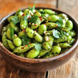 Für die Zubereitung von Spicy Garlic Edamame benötigst du folgende Hauptzutaten: - 2 Tassen frische Edamame in Schoten - 3 Knoblauchzehen, fein gehackt - 2 Esslöffel Sojasauce - 1 Esslöffel Sesamöl - 1 Teelöffel rote Pfefferflocken (nach Geschmack anpassen) - Salz nach Geschmack Diese Zutaten geben dem Gericht seinen tollen Geschmack. Frische Edamame sind knackig und nahrhaft. Der Knoblauch bringt ein besonderes Aroma, während die Sojasauce und das Sesamöl für eine umami Note sorgen. Wenn du gerne experimentierst, probiere diese zusätzlichen Zutaten aus: - Limettensaft für etwas Säure - Ingwer für einen würzigen Kick - Honig oder Agavendicksaft für eine süße Note - Geröstete Sesamsamen für Crunch Mit diesen Optionen kannst du die Geschmäcker anpassen und dein ganz eigenes Rezept kreieren. Frische Edamame sind am besten für dieses Rezept. Achte beim Kauf auf: - Leuchtend grüne Schoten ohne Flecken - Feste, pralle Hülsen - Unbeschädigte Kanten Wenn du frische Edamame nicht findest, sind gefrorene Edamame eine gute Alternative. Achte darauf, sie gut abzutropfen, bevor du sie verwendest. Sie sind schnell zubereitet und halten ihren Geschmack gut. Du findest das vollständige Rezept für diese köstlichen Spicy Garlic Edamame in der [Full Recipe]. Die Vorbereitungszeit beträgt nur 10 Minuten. Die Kochzeit dauert etwa 5 Minuten. Insgesamt sind Sie in 15 Minuten fertig. Dieses Rezept ergibt 4 Portionen köstlicher Snacks. 1. Wasser vorbereiten: Setzen Sie einen großen Topf mit Wasser auf den Herd. Bringen Sie das Wasser zum Kochen. 2. Salz hinzufügen: Geben Sie eine Prise Salz ins Wasser. Das gibt den Edamame Geschmack. 3. Edamame kochen: Fügen Sie die Edamame in Schoten hinzu. Kochen Sie sie 5 Minuten lang. Sie sollen zart und grün bleiben. 4. Abtropfen: Gießen Sie die Edamame über ein Sieb ab. Spülen Sie sie mit kaltem Wasser ab. Das stoppt den Garprozess. 5. Öl erhitzen: Erhitzen Sie das Sesamöl in einer großen Pfanne bei mittlerer Hitze. Warten Sie etwa 1 Minute. 6. Knoblauch braten: Fügen Sie den gehackten Knoblauch hinzu. Braten Sie ihn 1-2 Minuten an. Achten Sie darauf, ihn nicht zu verbrennen. 7. Sojasauce und Gewürze: Geben Sie die Sojasauce und die roten Pfefferflocken in die Pfanne. Rühren Sie alles gut um. 8. Edamame hinzufügen: Geben Sie die gekochten Edamame in die Pfanne. Wenden Sie sie, bis sie gut bedeckt sind. 9. Aromen verbinden: Lassen Sie die Mischung 2-3 Minuten auf dem Herd. Schmecken Sie mit Salz ab. 10. Garnieren: Nehmen Sie die Pfanne vom Herd. Bestreuen Sie die Edamame mit frischem Koriander, bevor Sie sie servieren. Für dieses Rezept benötigen Sie: - 2 Tassen frische Edamame in Schoten - 3 Knoblauchzehen, fein gehackt - 2 Esslöffel Sojasauce - 1 Esslöffel Sesamöl - 1 Teelöffel rote Pfefferflocken (nach Geschmack anpassen) - 1 Esslöffel frischer Koriander, gehackt (zum Garnieren) - Salz nach Geschmack Jede Zutat hat ihren eigenen Zweck. Edamame ist nahrhaft und lecker. Knoblauch bringt einen tollen Geschmack. Sojasauce fügt Umami hinzu. Sesamöl sorgt für ein nussiges Aroma. Rote Pfefferflocken geben die gewünschte Schärfe. Koriander bringt einen frischen, grünen Geschmack. Die Garzeit ist wichtig für den perfekten Biss. Kochen Sie die Edamame für genau 5 Minuten. Sie sollen zart und grün bleiben. Prüfen Sie die Edamame nach 4 Minuten. So stellen Sie sicher, dass sie nicht zu weich werden. Frisches Edamame hat einen besseren Geschmack. Es ist knackiger und voller Nährstoffe. Wenn frisches Edamame nicht verfügbar ist, verwenden Sie gefrorenes. Achten Sie darauf, es gut zu kochen. Es sollte mindestens 6 Minuten kochen, um die perfekte Textur zu erreichen. Rösten Sie den Knoblauch bei mittlerer Hitze. Das bringt die Aromen heraus. Achten Sie darauf, ihn nicht zu verbrennen. Braten Sie ihn für 1-2 Minuten an, bis er goldbraun ist. So wird der Knoblauch süß und aromatisch. Diese Technik hebt den Geschmack Ihrer würzigen Knoblauch-Edamame hervor. {{image_4}} Möchten Sie mehr Hitze? Fügen Sie einfach mehr rote Pfefferflocken hinzu. Sie können auch frische Chilis verwenden. Schneiden Sie sie klein und braten Sie sie mit dem Knoblauch an. Diese kleinen Änderungen bringen mehr Würze und machen Ihr Gericht aufregender. Lust auf neue Aromen? Probieren Sie, Ingwer hinzuzufügen. Er passt gut zu Knoblauch. Eine andere Idee ist, geröstete Erdnüsse oder Sesamsamen hinzuzufügen. Diese Zutaten geben Crunch und zusätzlichen Geschmack. Experimentieren Sie mit verschiedenen Kräutern wie Basilikum oder Petersilie für frische Noten. Das Rezept ist schon vegan. Sie können die Sojasauce durch Tamari ersetzen, um Gluten zu vermeiden. Eine weitere Option ist, die Edamame mit einer Erdnuss- oder Soja-Dip-Sauce zu servieren. Diese Dips geben einen anderen Look und Geschmack. So bleibt das Gericht spannend und lecker. Kochte Edamame sollten in einem luftdichten Behälter aufbewahrt werden. Sie können sie im Kühlschrank lagern. Achten Sie darauf, dass die Schoten gut abgekühlt sind. So bleibt der Geschmack frisch. Diese Edamame sind bis zu drei Tage haltbar. Wenn Sie sie länger aufbewahren möchten, sollten Sie an das Einfrieren denken. Um Edamame einzufrieren, legen Sie die gekochten Schoten in einen Gefrierbeutel. Entfernen Sie so viel Luft wie möglich. So bleibt die Qualität erhalten. Beschriften Sie den Beutel mit dem Datum. Gefrorene Edamame sind bis zu sechs Monate haltbar. Zum Auftauen lassen Sie die Schoten einfach im Kühlschrank über Nacht ruhen. Die frischen Zutaten für Spicy Garlic Edamame haben unterschiedliche Haltbarkeiten. Frische Edamame bleiben bis zu einer Woche im Kühlschrank frisch. Knoblauch kann bis zu zwei Wochen haltbar sein. Sojasauce und Sesamöl halten sich viel länger. Sie können diese Zutaten für Monate lagern. Achten Sie darauf, alles gut verpackt zu halten. So vermeiden Sie, dass sie verderben. Wenn Sie das vollständige Rezept sehen möchten, schauen Sie hier: [Full Recipe]. Rohe Edamame sind im Kühlschrank etwa eine Woche haltbar. Lagern Sie sie in einer Papiertüte. Das hilft, die Feuchtigkeit zu regulieren. Wenn Sie sie länger aufbewahren möchten, können Sie sie einfrieren. Im Gefrierfach bleiben sie bis zu einem Jahr frisch. Edamame sind sehr nahrhaft. Sie sind reich an Proteinen, Ballaststoffen und Vitaminen. Sie enthalten auch Antioxidantien, die gut für das Herz sind. Außerdem helfen sie, den Cholesterinspiegel zu senken. Edamame unterstützen auch die Verdauung. Sie sind eine gesunde Snack-Option. Ja, Sie können Spicy Garlic Edamame im Voraus zubereiten. Kochen Sie die Edamame und bereiten Sie die Sauce vor. Lagern Sie beides getrennt im Kühlschrank. Vor dem Servieren einfach alles zusammen erhitzen. So sparen Sie Zeit und haben einen schnellen Snack bereit. Spicy Garlic Edamame ist einfach zuzubereiten und voller Geschmack. Wir haben die besten Zutaten und eine klare Anleitung geteilt. Außerdem gebe ich Tipps zur perfekten Garzeit und Vorschläge für kreative Variationen. Lagerungshinweise helfen dir, die Edamame frisch zu halten. Denke daran, Edamame bietet viele gesundheitliche Vorteile und kann automatisch in deine Küche integriert werden. Probiere die Rezepte aus, entdecke neue Geschmäcker und genieße die Vielfalt von Edamame in deinen Gerichten!