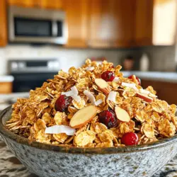 Für ein leckeres Vanille-Almond Granola brauchst du folgende Zutaten: - 2 Tassen Haferflocken (gerollt) - 1 Tasse Mandelblättchen - 1/2 Tasse Honig oder Ahornsirup - 1/4 Tasse Kokosöl, geschmolzen - 1 Teelöffel Vanilleextrakt - 1/2 Teelöffel Salz - 1/2 Teelöffel Zimt - 1/2 Tasse getrocknete Cranberries oder Rosinen (optional) - 1/2 Tasse Kokosraspeln (optional) Diese Zutaten sorgen für eine ausgewogene Mischung aus Süße und Crunch. Die Haferflocken liefern Ballaststoffe und machen das Frühstück sättigend. Achte darauf, frische Mandeln und Haferflocken zu wählen. Mandeln sollten knackig und nicht ranzig sein. Haferflocken müssen rein und ohne Zusatzstoffe sein. Ich empfehle, biologische Produkte zu kaufen. Diese sind oft geschmackvoller und frei von Pestiziden. Dieses Granola ist nicht nur lecker, sondern auch gesund. Es enthält viele Nährstoffe: - Haferflocken: Sie sind reich an Ballaststoffen und helfen bei der Verdauung. - Mandeln: Diese Nüsse sind voller gesunder Fette und Eiweiße. - Honig oder Ahornsirup: Sie geben natürliche Süße und Antioxidantien. - Kokosöl: Es unterstützt die Energieproduktion und hat gesunde Fettsäuren. Die Kombination dieser Zutaten macht das Granola nahrhaft und sättigend. Du kannst es auch mit frischem Obst oder Joghurt kombinieren. So erhältst du ein rundum gesundes Frühstück. Das ist nicht nur ein Genuss, sondern auch eine gute Wahl für einen guten Start in den Tag. Zuerst, heize deinen Ofen auf 175°C (350°F) vor. Dies sorgt dafür, dass dein Granola gleichmäßig backt. Lege ein Backblech mit Backpapier aus. Das macht die Reinigung später einfacher. Nimm eine große Schüssel und gib die Haferflocken, die Mandelblättchen, das Salz und den Zimt hinein. Mische alles gut. In einer anderen Schüssel vermischst du das geschmolzene Kokosöl, den Honig oder den Ahornsirup und den Vanilleextrakt. Verquirle die flüssigen Zutaten gut, bis sie gleichmäßig sind. Gieße dann die flüssige Mischung über die trockenen Zutaten. Mische alles, bis die Haferflocken und Mandeln gut bedeckt sind. Verteile die Mischung gleichmäßig auf dem Backblech. Backe das Granola etwa 20-25 Minuten. Rühre die Mischung nach der Hälfte der Zeit um. So wird das Granola goldbraun. Nach dem Backen nimm das Blech aus dem Ofen. Lass das Granola auf dem Blech vollständig abkühlen. Es wird beim Abkühlen knusprig. Nach dem Abkühlen kannst du die getrockneten Cranberries oder Rosinen und die Kokosraspeln hinzufügen. Bewahre das Granola in einem luftdichten Behälter auf. So bleibt es frisch bis zu zwei Wochen. Granola kann einfach sein, aber es gibt häufige Fehler. Ein häufiger Fehler ist, die Mischung zu lange zu backen. Das Granola kann schnell verbrennen. Rühren Sie es nach der Hälfte der Backzeit um, um ein gleichmäßiges Backen zu gewährleisten. Ein weiterer Fehler ist, nicht genug Flüssigkeit hinzuzufügen. Dies führt zu trockenen Stücken. Achten Sie darauf, dass alle Haferflocken gut benetzt sind. Um den Geschmack Ihres Granolas zu verbessern, fügen Sie Gewürze hinzu. Zimt ist ein Klassiker, der gut mit Vanille harmoniert. Auch Muskatnuss oder Ingwer können interessante Noten hinzufügen. Probieren Sie verschiedene Kombinationen aus, um Ihre perfekte Mischung zu finden. Ein Spritzer Vanilleextrakt verstärkt den Vanillegeschmack. Präsentation ist wichtig! Servieren Sie das Granola in einer schönen Schüssel. Fügen Sie frische Früchte hinzu, wie Bananen oder Beeren, um Farbe und Geschmack zu bringen. Ein Klecks Joghurt macht das Frühstück cremig und lecker. Für einen besonderen Touch, streuen Sie ein paar Nüsse darüber. Genießen Sie Ihr Granola als schnelles Frühstück oder leckeren Snack! {{image_4}} Du kannst das Rezept für Vanille-Almond Granola ganz einfach anpassen. Wenn du Schokolade magst, füge Schokoladenstückchen hinzu. Magst du es fruchtig? Probiere getrocknete Mangos oder Aprikosen. Du kannst auch den Honig durch Agavendicksaft ersetzen, wenn du eine vegane Option möchtest. Diese kleinen Änderungen bringen frischen Geschmack in dein Frühstück. Für mehr Crunch und Nährstoffe kannst du verschiedene Nüsse und Samen hinzufügen. Walnüsse, Pekannüsse oder Kürbiskerne sind tolle Optionen. Diese Zutaten geben deinem Granola nicht nur Textur, sondern auch gesunde Fette. Denke daran, die Menge der Haferflocken ein wenig zu reduzieren, um das Gleichgewicht zu halten. Wenn du glutenfrei essen möchtest, ist das kein Problem. Verwende glutenfreie Haferflocken. Achte darauf, dass die anderen Zutaten auch glutenfrei sind. So bleibt dein Granola lecker und gesund für alle, die Gluten meiden. Du kannst es genau nach dem [Full Recipe] zubereiten, nur die Haferflocken müssen glutenfrei sein. Um dein Vanille-Almond Granola frisch zu halten, benutze einen luftdichten Behälter. Ein Schraubglas oder eine Plastikbox funktioniert gut. Lagere es an einem kühlen, trockenen Ort. Vermeide direktes Sonnenlicht und Feuchtigkeit. So bleibt die Knusprigkeit lange erhalten. Das Granola hält sich bis zu zwei Wochen bei Zimmertemperatur. Achte darauf, dass der Behälter immer gut verschlossen ist. Wenn du in einer feuchten Umgebung lebst, lagere das Granola im Kühlschrank. So bleibt es noch länger frisch und lecker. Du kannst das Granola vielseitig verwenden. Streue es über Joghurt oder Obst. Füge es zu Muffins oder Smoothie-Bowls hinzu. Auch in Milch oder pflanzlicher Milch macht es eine gute Figur. So hast du viele Optionen, um dein Granola zu genießen! Selbstgemachtes Granola bleibt frisch bis zu zwei Wochen. Lagern Sie es in einem luftdichten Behälter. So bleibt es knusprig. Achten Sie darauf, den Behälter an einem kühlen, trockenen Ort aufzubewahren. Wenn Sie es länger aufbewahren möchten, können Sie es auch einfrieren. Im Gefrierbeutel hält es bis zu drei Monate. Ja, Sie können das Rezept nach Ihrem Geschmack anpassen. Fügen Sie verschiedene Nüsse oder Samen hinzu. Auch Trockenfrüchte wie Aprikosen oder Feigen sind lecker. Wenn Sie weniger Süße möchten, reduzieren Sie den Honig. Für mehr Geschmack können Sie andere Gewürze verwenden, wie Muskat oder Ingwer. Seien Sie kreativ und probieren Sie, was Ihnen schmeckt! Die besten Zutaten finden Sie in Bioläden oder auf Märkten. Achten Sie auf frische, hochwertige Mandeln und Haferflocken. Online-Shops bieten oft eine große Auswahl an speziellen Zutaten an. Kaufen Sie auch regional, wenn möglich. Damit unterstützen Sie lokale Bauern und bekommen frische Produkte. Nach der Erkundung der Zutaten für dein Vanille-Almond Granola wissen wir nun, was wichtig ist. Die Auswahl erstklassiger Mandeln und Haferflocken macht einen großen Unterschied. Die Schritt-für-Schritt-Anleitung hilft dir, perfekte Granola zu backen. Mit unseren Tipps und häufigen Fehlern vermeidest du Missgeschicke. Denke an die Variationen, um dein Granola ganz nach deinem Geschmack anzupassen. Bewahre es richtig auf, um die Frische zu sichern. Nutze auch die FAQs für weitere Informationen. Probiere es aus und genieße dein selbstgemachtes Granola!