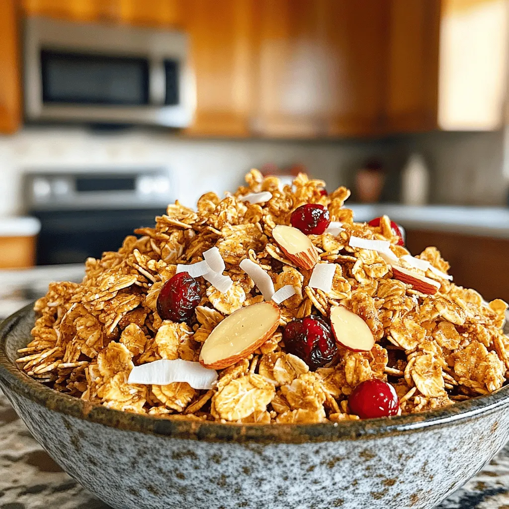 Für ein leckeres Vanille-Almond Granola brauchst du folgende Zutaten: - 2 Tassen Haferflocken (gerollt) - 1 Tasse Mandelblättchen - 1/2 Tasse Honig oder Ahornsirup - 1/4 Tasse Kokosöl, geschmolzen - 1 Teelöffel Vanilleextrakt - 1/2 Teelöffel Salz - 1/2 Teelöffel Zimt - 1/2 Tasse getrocknete Cranberries oder Rosinen (optional) - 1/2 Tasse Kokosraspeln (optional) Diese Zutaten sorgen für eine ausgewogene Mischung aus Süße und Crunch. Die Haferflocken liefern Ballaststoffe und machen das Frühstück sättigend. Achte darauf, frische Mandeln und Haferflocken zu wählen. Mandeln sollten knackig und nicht ranzig sein. Haferflocken müssen rein und ohne Zusatzstoffe sein. Ich empfehle, biologische Produkte zu kaufen. Diese sind oft geschmackvoller und frei von Pestiziden. Dieses Granola ist nicht nur lecker, sondern auch gesund. Es enthält viele Nährstoffe: - Haferflocken: Sie sind reich an Ballaststoffen und helfen bei der Verdauung. - Mandeln: Diese Nüsse sind voller gesunder Fette und Eiweiße. - Honig oder Ahornsirup: Sie geben natürliche Süße und Antioxidantien. - Kokosöl: Es unterstützt die Energieproduktion und hat gesunde Fettsäuren. Die Kombination dieser Zutaten macht das Granola nahrhaft und sättigend. Du kannst es auch mit frischem Obst oder Joghurt kombinieren. So erhältst du ein rundum gesundes Frühstück. Das ist nicht nur ein Genuss, sondern auch eine gute Wahl für einen guten Start in den Tag. Zuerst, heize deinen Ofen auf 175°C (350°F) vor. Dies sorgt dafür, dass dein Granola gleichmäßig backt. Lege ein Backblech mit Backpapier aus. Das macht die Reinigung später einfacher. Nimm eine große Schüssel und gib die Haferflocken, die Mandelblättchen, das Salz und den Zimt hinein. Mische alles gut. In einer anderen Schüssel vermischst du das geschmolzene Kokosöl, den Honig oder den Ahornsirup und den Vanilleextrakt. Verquirle die flüssigen Zutaten gut, bis sie gleichmäßig sind. Gieße dann die flüssige Mischung über die trockenen Zutaten. Mische alles, bis die Haferflocken und Mandeln gut bedeckt sind. Verteile die Mischung gleichmäßig auf dem Backblech. Backe das Granola etwa 20-25 Minuten. Rühre die Mischung nach der Hälfte der Zeit um. So wird das Granola goldbraun. Nach dem Backen nimm das Blech aus dem Ofen. Lass das Granola auf dem Blech vollständig abkühlen. Es wird beim Abkühlen knusprig. Nach dem Abkühlen kannst du die getrockneten Cranberries oder Rosinen und die Kokosraspeln hinzufügen. Bewahre das Granola in einem luftdichten Behälter auf. So bleibt es frisch bis zu zwei Wochen. Granola kann einfach sein, aber es gibt häufige Fehler. Ein häufiger Fehler ist, die Mischung zu lange zu backen. Das Granola kann schnell verbrennen. Rühren Sie es nach der Hälfte der Backzeit um, um ein gleichmäßiges Backen zu gewährleisten. Ein weiterer Fehler ist, nicht genug Flüssigkeit hinzuzufügen. Dies führt zu trockenen Stücken. Achten Sie darauf, dass alle Haferflocken gut benetzt sind. Um den Geschmack Ihres Granolas zu verbessern, fügen Sie Gewürze hinzu. Zimt ist ein Klassiker, der gut mit Vanille harmoniert. Auch Muskatnuss oder Ingwer können interessante Noten hinzufügen. Probieren Sie verschiedene Kombinationen aus, um Ihre perfekte Mischung zu finden. Ein Spritzer Vanilleextrakt verstärkt den Vanillegeschmack. Präsentation ist wichtig! Servieren Sie das Granola in einer schönen Schüssel. Fügen Sie frische Früchte hinzu, wie Bananen oder Beeren, um Farbe und Geschmack zu bringen. Ein Klecks Joghurt macht das Frühstück cremig und lecker. Für einen besonderen Touch, streuen Sie ein paar Nüsse darüber. Genießen Sie Ihr Granola als schnelles Frühstück oder leckeren Snack! {{image_4}} Du kannst das Rezept für Vanille-Almond Granola ganz einfach anpassen. Wenn du Schokolade magst, füge Schokoladenstückchen hinzu. Magst du es fruchtig? Probiere getrocknete Mangos oder Aprikosen. Du kannst auch den Honig durch Agavendicksaft ersetzen, wenn du eine vegane Option möchtest. Diese kleinen Änderungen bringen frischen Geschmack in dein Frühstück. Für mehr Crunch und Nährstoffe kannst du verschiedene Nüsse und Samen hinzufügen. Walnüsse, Pekannüsse oder Kürbiskerne sind tolle Optionen. Diese Zutaten geben deinem Granola nicht nur Textur, sondern auch gesunde Fette. Denke daran, die Menge der Haferflocken ein wenig zu reduzieren, um das Gleichgewicht zu halten. Wenn du glutenfrei essen möchtest, ist das kein Problem. Verwende glutenfreie Haferflocken. Achte darauf, dass die anderen Zutaten auch glutenfrei sind. So bleibt dein Granola lecker und gesund für alle, die Gluten meiden. Du kannst es genau nach dem [Full Recipe] zubereiten, nur die Haferflocken müssen glutenfrei sein. Um dein Vanille-Almond Granola frisch zu halten, benutze einen luftdichten Behälter. Ein Schraubglas oder eine Plastikbox funktioniert gut. Lagere es an einem kühlen, trockenen Ort. Vermeide direktes Sonnenlicht und Feuchtigkeit. So bleibt die Knusprigkeit lange erhalten. Das Granola hält sich bis zu zwei Wochen bei Zimmertemperatur. Achte darauf, dass der Behälter immer gut verschlossen ist. Wenn du in einer feuchten Umgebung lebst, lagere das Granola im Kühlschrank. So bleibt es noch länger frisch und lecker. Du kannst das Granola vielseitig verwenden. Streue es über Joghurt oder Obst. Füge es zu Muffins oder Smoothie-Bowls hinzu. Auch in Milch oder pflanzlicher Milch macht es eine gute Figur. So hast du viele Optionen, um dein Granola zu genießen! Selbstgemachtes Granola bleibt frisch bis zu zwei Wochen. Lagern Sie es in einem luftdichten Behälter. So bleibt es knusprig. Achten Sie darauf, den Behälter an einem kühlen, trockenen Ort aufzubewahren. Wenn Sie es länger aufbewahren möchten, können Sie es auch einfrieren. Im Gefrierbeutel hält es bis zu drei Monate. Ja, Sie können das Rezept nach Ihrem Geschmack anpassen. Fügen Sie verschiedene Nüsse oder Samen hinzu. Auch Trockenfrüchte wie Aprikosen oder Feigen sind lecker. Wenn Sie weniger Süße möchten, reduzieren Sie den Honig. Für mehr Geschmack können Sie andere Gewürze verwenden, wie Muskat oder Ingwer. Seien Sie kreativ und probieren Sie, was Ihnen schmeckt! Die besten Zutaten finden Sie in Bioläden oder auf Märkten. Achten Sie auf frische, hochwertige Mandeln und Haferflocken. Online-Shops bieten oft eine große Auswahl an speziellen Zutaten an. Kaufen Sie auch regional, wenn möglich. Damit unterstützen Sie lokale Bauern und bekommen frische Produkte. Nach der Erkundung der Zutaten für dein Vanille-Almond Granola wissen wir nun, was wichtig ist. Die Auswahl erstklassiger Mandeln und Haferflocken macht einen großen Unterschied. Die Schritt-für-Schritt-Anleitung hilft dir, perfekte Granola zu backen. Mit unseren Tipps und häufigen Fehlern vermeidest du Missgeschicke. Denke an die Variationen, um dein Granola ganz nach deinem Geschmack anzupassen. Bewahre es richtig auf, um die Frische zu sichern. Nutze auch die FAQs für weitere Informationen. Probiere es aus und genieße dein selbstgemachtes Granola!