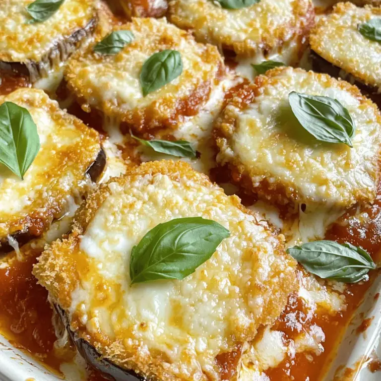 - 2 große Auberginen - 500 ml Marinara-Sauce - 375 g Mozzarella-Käse - 100 g Parmesan-Käse - 120 g Allzweckmehl - 3 große Eier - 100 g Semmelbrösel - 2 Teelöffel italienische Gewürzmischung - Frische Basilikumblätter - Salz und Pfeffer - Olivenöl-Spray - Vorbereitungszeit: 30 Minuten - Gesamtzeit: 1 Stunde 15 Minuten - Portionen: 6 Um den perfekten Auberginen-Parmesan-Auflauf zu machen, brauche ich diese Zutaten. Zuerst beginne ich mit den Auberginen. Ich wähle zwei große Auberginen aus. Diese sollte ich in 0,5 cm dicke Scheiben schneiden. Dies hilft später beim Braten und Schichten. Die Marinara-Sauce ist der nächste wichtige Teil. 500 ml reichen aus, um den Auflauf feucht und geschmackvoll zu machen. Der Käse ist mein geheimer Star. Ich nehme 375 g Mozzarella und 100 g Parmesan für den besten Geschmack. Für die Panade brauche ich 120 g Allzweckmehl, 3 große Eier und 100 g Semmelbrösel. Die Semmelbrösel sollte ich mit 2 Teelöffeln italienischer Gewürzmischung mischen. Dies gibt dem Gericht einen tollen Geschmack. Ich werde den Auflauf dann mit frischen Basilikumblättern garnieren. Ein wenig Salz und Pfeffer sorgt für die richtige Würze. Zum Braten benutze ich Olivenöl-Spray. Die Mengenangaben sind wichtig. Ich plane 30 Minuten für die Vorbereitung und 1 Stunde 15 Minuten für die gesamte Zubereitung. Am Ende habe ich 6 Portionen bereit. So kann ich meine Freunde oder Familie mit diesem köstlichen Gericht begeistern. Wenn du mehr über die Zubereitung erfahren willst, schaue dir das Full Recipe an. Zuerst schneide die Auberginen in 0,5 cm dicke Scheiben. Lege die Scheiben auf ein Küchentuch und bestreue sie großzügig mit Salz. Das Salz zieht die Feuchtigkeit heraus und macht die Auberginen zarter. Lass die Scheiben etwa 30 Minuten ruhen. Spüle sie danach unter fließendem Wasser ab. Tupfe sie mit einem Küchentuch trocken. Bereite eine Panierstation vor. Stelle drei flache Schüsseln auf die Arbeitsfläche. Fülle die erste mit Mehl, die zweite mit verquirlten Eiern und die dritte mit Semmelbröseln. Vermische die Semmelbrösel mit italienischen Gewürzen. So erhält das Gericht einen tollen Geschmack. Nimm eine Auberginenscheibe und wende sie zuerst im Mehl. Tauche sie dann in das Ei und rolle sie zuletzt in den Semmelbröseln. Wiederhole diesen Vorgang für alle Scheiben. Erhitze in einer großen Pfanne etwas Olivenöl-Spray. Brate die panierten Auberginen portionsweise goldbraun. Das dauert etwa 3 bis 4 Minuten pro Seite. Lass sie zum Abtropfen auf Küchenpapier liegen. Jetzt legst du eine dünne Schicht Marinara-Sauce auf den Boden einer Auflaufform. Schichte die Hälfte der gebratenen Auberginen darauf. Danach kommt die Hälfte der Marinara-Sauce, gefolgt von der Hälfte des Mozzarella und Parmesan. Wiederhole die Schichten mit den restlichen Zutaten. Decke die Auflaufform mit Aluminiumfolie ab. Backe den Auflauf bei 190°C für 25 Minuten. Danach nimm die Folie ab und backe ihn weitere 15 bis 20 Minuten. Der Käse sollte sprudelnd und goldbraun sein. Lass den Auflauf nach dem Backen etwa 10 Minuten ruhen. So setzen sich die Aromen besser. Garnier das Gericht mit frischen Basilikumblättern, bevor du es servierst. Das sieht schön aus und sorgt für einen frischen Geschmack. Um den besten Geschmack zu erzielen, verwenden Sie frische Auberginen. Frische Zutaten machen einen großen Unterschied. Wählen Sie Auberginen, die fest und glänzend sind. Sie sollten keine braunen Flecken haben. Auch das Braten ist wichtig. Braten Sie die Auberginen bei mittlerer Hitze. Hohe Hitze kann sie austrocknen. Ein wenig Olivenöl hilft, die Auberginen gut zu bräunen. Ein häufiger Fehler ist zu viel Feuchtigkeit in den Auberginen. Salzen Sie die Scheiben und lassen Sie sie ruhen. Dies entzieht ihnen die überschüssige Feuchtigkeit. Spülen Sie die Scheiben danach gut ab und trocken Sie sie ab. Ungleichmäßiges Panieren ist ein weiteres Problem. Stellen Sie sicher, dass jede Scheibe gut in Mehl, Ei und Semmelbröseln gewendet wird. Achten Sie auf einen gleichmäßigen Coat. Servieren Sie den Auberginen-Parmesan-Auflauf mit einer Beilage. Ein frischer Salat passt gut dazu. Auch ein Stück knuspriges Brot ist lecker. Für zusätzlichen Geschmack, bieten Sie Marinara-Sauce an. Diese können Sie einfach über den Auflauf träufeln. Das bringt mehr Frische und Geschmack. {{image_4}} Um dieses Gericht vegan zu machen, nutzen Sie pflanzliche Käsealternativen. Produkte aus Nüssen oder Soja sind ideal. Diese Käsealternativen schmelzen gut und bieten einen ähnlichen Geschmack. Für den Ei-Ersatz können Sie Leinsamen oder Chia-Samen verwenden. Mischen Sie einen Esslöffel Samen mit drei Esslöffeln Wasser. Lassen Sie die Mischung einige Minuten ziehen, bis sie gelartig wird. Dies ersetzt ein Ei in Ihrem Rezept. Fügen Sie mehr Gemüse hinzu, um den Auflauf noch bunter zu gestalten. Zucchini oder Paprika sind tolle Optionen. Sie können sie dünn schneiden und zwischen den Auberginenschichten anordnen. Wenn Sie verschiedene Käsesorten verwenden möchten, probieren Sie Gouda oder Feta. Diese Käse bringen neue Geschmäcker in Ihr Gericht. Um den Auflauf schärfer zu machen, fügen Sie rote Paprikaflocken oder eine Prise Cayennepfeffer hinzu. Für einen milden Geschmack bleiben Sie bei italienischen Kräutern. Sie können auch Ihre eigene Gewürzmischung herstellen. Kombinieren Sie Oregano, Basilikum und Thymian. Diese Mischung bringt tollen Geschmack in Ihren Auflauf. Der Auberginen-Parmesan-Auflauf bleibt im Kühlschrank bis zu fünf Tage frisch. Packen Sie ihn in einen luftdichten Behälter. So bleibt der Geschmack erhalten und die Feuchtigkeit bleibt drin. Wenn Sie den Auflauf in Stücke schneiden, legen Sie die Stücke so, dass sie sich nicht berühren. Das hilft, Austrocknung zu vermeiden. Sie können den Auflauf auch einfrieren. Lassen Sie ihn zuerst abkühlen. Wickeln Sie ihn gut in Frischhaltefolie und dann in Aluminiumfolie ein. So bleibt er bis zu drei Monate frisch im Gefrierfach. Zum Auftauen legen Sie ihn einfach über Nacht in den Kühlschrank. Um ihn wieder aufzuwärmen, stellen Sie ihn in den Ofen bei 180°C für etwa 30 Minuten. So bleibt er schön saftig. Haben Sie Reste? Nutzen Sie die Chance, kreativ zu sein! Sie können den Auflauf in einer Pfanne mit etwas Öl anbraten. Das gibt ihm eine knusprige Textur. Oder machen Sie eine leckere Pasta mit den Resten. Schneiden Sie den Auflauf in kleine Stücke und mischen Sie ihn mit gekochter Pasta. Es wird ein neues Gericht! Wenn du keine Auberginen magst, probiere Zucchini oder Kürbis. Diese Gemüsesorten sind lecker. Sie haben eine ähnliche Textur und nehmen die Aromen gut auf. Du kannst auch Blumenkohl verwenden. Schneide ihn in Scheiben und bereite ihn wie die Auberginen zu. Ja, du kannst den Auflauf im Voraus machen. Bereite die Auberginen und die Schichten vor. Lege alles in die Auflaufform und decke sie ab. Du kannst den Auflauf bis zu einem Tag im Kühlschrank aufbewahren. Backe ihn dann, wenn du bereit bist. Das spart Zeit und macht das Essen einfacher. Im Kühlschrank bleibt der Auflauf etwa drei bis fünf Tage frisch. Achte darauf, ihn gut abzudecken. Wenn du ihn einfrierst, halte ihn bis zu drei Monate. Um ihn aufzutauen, lasse ihn über Nacht im Kühlschrank. Danach kannst du ihn im Ofen aufwärmen. Zu Auberginen-Parmesan passen viele Beilagen. Ein einfacher grüner Salat ist frisch und leicht. Auch knuspriges Brot ist eine gute Wahl. Du kannst es zum Auftunken in die Sauce verwenden. Pasta oder Reis sind ebenfalls tolle Optionen. Der Auberginen-Parmesan-Auflauf hat moderate Kalorien. Eine Portion hat etwa 350 bis 400 Kalorien. Das hängt von den Zutaten ab. Du kannst die Kalorien reduzieren, indem du weniger Käse verwendest oder die Semmelbrösel weglässt. Achte darauf, frische Zutaten zu verwenden. Das ist nicht nur gesund, sondern auch lecker. Der Auberginen-Parmesan-Auflauf ist einfach zuzubereiten und schmeckt großartig. Wir haben die Zutaten, Zubereitung und Tipps behandelt. Denke daran, frische Zutaten zu verwenden für den besten Geschmack. Variiere das Rezept nach deinen Wünschen und genieße es mit leckeren Beilagen. Vertraue darauf, dass es auch mit Resten viele leckere Möglichkeiten gibt. Probiere dieses Rezept, um deinem Essensplan eine köstliche Note zu geben!