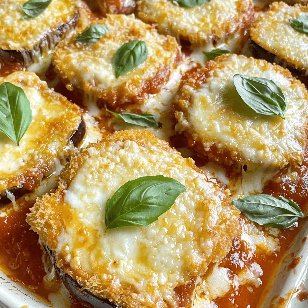 - 2 große Auberginen - 500 ml Marinara-Sauce - 375 g Mozzarella-Käse - 100 g Parmesan-Käse - 120 g Allzweckmehl - 3 große Eier - 100 g Semmelbrösel - 2 Teelöffel italienische Gewürzmischung - Frische Basilikumblätter - Salz und Pfeffer - Olivenöl-Spray - Vorbereitungszeit: 30 Minuten - Gesamtzeit: 1 Stunde 15 Minuten - Portionen: 6 Um den perfekten Auberginen-Parmesan-Auflauf zu machen, brauche ich diese Zutaten. Zuerst beginne ich mit den Auberginen. Ich wähle zwei große Auberginen aus. Diese sollte ich in 0,5 cm dicke Scheiben schneiden. Dies hilft später beim Braten und Schichten. Die Marinara-Sauce ist der nächste wichtige Teil. 500 ml reichen aus, um den Auflauf feucht und geschmackvoll zu machen. Der Käse ist mein geheimer Star. Ich nehme 375 g Mozzarella und 100 g Parmesan für den besten Geschmack. Für die Panade brauche ich 120 g Allzweckmehl, 3 große Eier und 100 g Semmelbrösel. Die Semmelbrösel sollte ich mit 2 Teelöffeln italienischer Gewürzmischung mischen. Dies gibt dem Gericht einen tollen Geschmack. Ich werde den Auflauf dann mit frischen Basilikumblättern garnieren. Ein wenig Salz und Pfeffer sorgt für die richtige Würze. Zum Braten benutze ich Olivenöl-Spray. Die Mengenangaben sind wichtig. Ich plane 30 Minuten für die Vorbereitung und 1 Stunde 15 Minuten für die gesamte Zubereitung. Am Ende habe ich 6 Portionen bereit. So kann ich meine Freunde oder Familie mit diesem köstlichen Gericht begeistern. Wenn du mehr über die Zubereitung erfahren willst, schaue dir das Full Recipe an. Zuerst schneide die Auberginen in 0,5 cm dicke Scheiben. Lege die Scheiben auf ein Küchentuch und bestreue sie großzügig mit Salz. Das Salz zieht die Feuchtigkeit heraus und macht die Auberginen zarter. Lass die Scheiben etwa 30 Minuten ruhen. Spüle sie danach unter fließendem Wasser ab. Tupfe sie mit einem Küchentuch trocken. Bereite eine Panierstation vor. Stelle drei flache Schüsseln auf die Arbeitsfläche. Fülle die erste mit Mehl, die zweite mit verquirlten Eiern und die dritte mit Semmelbröseln. Vermische die Semmelbrösel mit italienischen Gewürzen. So erhält das Gericht einen tollen Geschmack. Nimm eine Auberginenscheibe und wende sie zuerst im Mehl. Tauche sie dann in das Ei und rolle sie zuletzt in den Semmelbröseln. Wiederhole diesen Vorgang für alle Scheiben. Erhitze in einer großen Pfanne etwas Olivenöl-Spray. Brate die panierten Auberginen portionsweise goldbraun. Das dauert etwa 3 bis 4 Minuten pro Seite. Lass sie zum Abtropfen auf Küchenpapier liegen. Jetzt legst du eine dünne Schicht Marinara-Sauce auf den Boden einer Auflaufform. Schichte die Hälfte der gebratenen Auberginen darauf. Danach kommt die Hälfte der Marinara-Sauce, gefolgt von der Hälfte des Mozzarella und Parmesan. Wiederhole die Schichten mit den restlichen Zutaten. Decke die Auflaufform mit Aluminiumfolie ab. Backe den Auflauf bei 190°C für 25 Minuten. Danach nimm die Folie ab und backe ihn weitere 15 bis 20 Minuten. Der Käse sollte sprudelnd und goldbraun sein. Lass den Auflauf nach dem Backen etwa 10 Minuten ruhen. So setzen sich die Aromen besser. Garnier das Gericht mit frischen Basilikumblättern, bevor du es servierst. Das sieht schön aus und sorgt für einen frischen Geschmack. Um den besten Geschmack zu erzielen, verwenden Sie frische Auberginen. Frische Zutaten machen einen großen Unterschied. Wählen Sie Auberginen, die fest und glänzend sind. Sie sollten keine braunen Flecken haben. Auch das Braten ist wichtig. Braten Sie die Auberginen bei mittlerer Hitze. Hohe Hitze kann sie austrocknen. Ein wenig Olivenöl hilft, die Auberginen gut zu bräunen. Ein häufiger Fehler ist zu viel Feuchtigkeit in den Auberginen. Salzen Sie die Scheiben und lassen Sie sie ruhen. Dies entzieht ihnen die überschüssige Feuchtigkeit. Spülen Sie die Scheiben danach gut ab und trocken Sie sie ab. Ungleichmäßiges Panieren ist ein weiteres Problem. Stellen Sie sicher, dass jede Scheibe gut in Mehl, Ei und Semmelbröseln gewendet wird. Achten Sie auf einen gleichmäßigen Coat. Servieren Sie den Auberginen-Parmesan-Auflauf mit einer Beilage. Ein frischer Salat passt gut dazu. Auch ein Stück knuspriges Brot ist lecker. Für zusätzlichen Geschmack, bieten Sie Marinara-Sauce an. Diese können Sie einfach über den Auflauf träufeln. Das bringt mehr Frische und Geschmack. {{image_4}} Um dieses Gericht vegan zu machen, nutzen Sie pflanzliche Käsealternativen. Produkte aus Nüssen oder Soja sind ideal. Diese Käsealternativen schmelzen gut und bieten einen ähnlichen Geschmack. Für den Ei-Ersatz können Sie Leinsamen oder Chia-Samen verwenden. Mischen Sie einen Esslöffel Samen mit drei Esslöffeln Wasser. Lassen Sie die Mischung einige Minuten ziehen, bis sie gelartig wird. Dies ersetzt ein Ei in Ihrem Rezept. Fügen Sie mehr Gemüse hinzu, um den Auflauf noch bunter zu gestalten. Zucchini oder Paprika sind tolle Optionen. Sie können sie dünn schneiden und zwischen den Auberginenschichten anordnen. Wenn Sie verschiedene Käsesorten verwenden möchten, probieren Sie Gouda oder Feta. Diese Käse bringen neue Geschmäcker in Ihr Gericht. Um den Auflauf schärfer zu machen, fügen Sie rote Paprikaflocken oder eine Prise Cayennepfeffer hinzu. Für einen milden Geschmack bleiben Sie bei italienischen Kräutern. Sie können auch Ihre eigene Gewürzmischung herstellen. Kombinieren Sie Oregano, Basilikum und Thymian. Diese Mischung bringt tollen Geschmack in Ihren Auflauf. Der Auberginen-Parmesan-Auflauf bleibt im Kühlschrank bis zu fünf Tage frisch. Packen Sie ihn in einen luftdichten Behälter. So bleibt der Geschmack erhalten und die Feuchtigkeit bleibt drin. Wenn Sie den Auflauf in Stücke schneiden, legen Sie die Stücke so, dass sie sich nicht berühren. Das hilft, Austrocknung zu vermeiden. Sie können den Auflauf auch einfrieren. Lassen Sie ihn zuerst abkühlen. Wickeln Sie ihn gut in Frischhaltefolie und dann in Aluminiumfolie ein. So bleibt er bis zu drei Monate frisch im Gefrierfach. Zum Auftauen legen Sie ihn einfach über Nacht in den Kühlschrank. Um ihn wieder aufzuwärmen, stellen Sie ihn in den Ofen bei 180°C für etwa 30 Minuten. So bleibt er schön saftig. Haben Sie Reste? Nutzen Sie die Chance, kreativ zu sein! Sie können den Auflauf in einer Pfanne mit etwas Öl anbraten. Das gibt ihm eine knusprige Textur. Oder machen Sie eine leckere Pasta mit den Resten. Schneiden Sie den Auflauf in kleine Stücke und mischen Sie ihn mit gekochter Pasta. Es wird ein neues Gericht! Wenn du keine Auberginen magst, probiere Zucchini oder Kürbis. Diese Gemüsesorten sind lecker. Sie haben eine ähnliche Textur und nehmen die Aromen gut auf. Du kannst auch Blumenkohl verwenden. Schneide ihn in Scheiben und bereite ihn wie die Auberginen zu. Ja, du kannst den Auflauf im Voraus machen. Bereite die Auberginen und die Schichten vor. Lege alles in die Auflaufform und decke sie ab. Du kannst den Auflauf bis zu einem Tag im Kühlschrank aufbewahren. Backe ihn dann, wenn du bereit bist. Das spart Zeit und macht das Essen einfacher. Im Kühlschrank bleibt der Auflauf etwa drei bis fünf Tage frisch. Achte darauf, ihn gut abzudecken. Wenn du ihn einfrierst, halte ihn bis zu drei Monate. Um ihn aufzutauen, lasse ihn über Nacht im Kühlschrank. Danach kannst du ihn im Ofen aufwärmen. Zu Auberginen-Parmesan passen viele Beilagen. Ein einfacher grüner Salat ist frisch und leicht. Auch knuspriges Brot ist eine gute Wahl. Du kannst es zum Auftunken in die Sauce verwenden. Pasta oder Reis sind ebenfalls tolle Optionen. Der Auberginen-Parmesan-Auflauf hat moderate Kalorien. Eine Portion hat etwa 350 bis 400 Kalorien. Das hängt von den Zutaten ab. Du kannst die Kalorien reduzieren, indem du weniger Käse verwendest oder die Semmelbrösel weglässt. Achte darauf, frische Zutaten zu verwenden. Das ist nicht nur gesund, sondern auch lecker. Der Auberginen-Parmesan-Auflauf ist einfach zuzubereiten und schmeckt großartig. Wir haben die Zutaten, Zubereitung und Tipps behandelt. Denke daran, frische Zutaten zu verwenden für den besten Geschmack. Variiere das Rezept nach deinen Wünschen und genieße es mit leckeren Beilagen. Vertraue darauf, dass es auch mit Resten viele leckere Möglichkeiten gibt. Probiere dieses Rezept, um deinem Essensplan eine köstliche Note zu geben!
