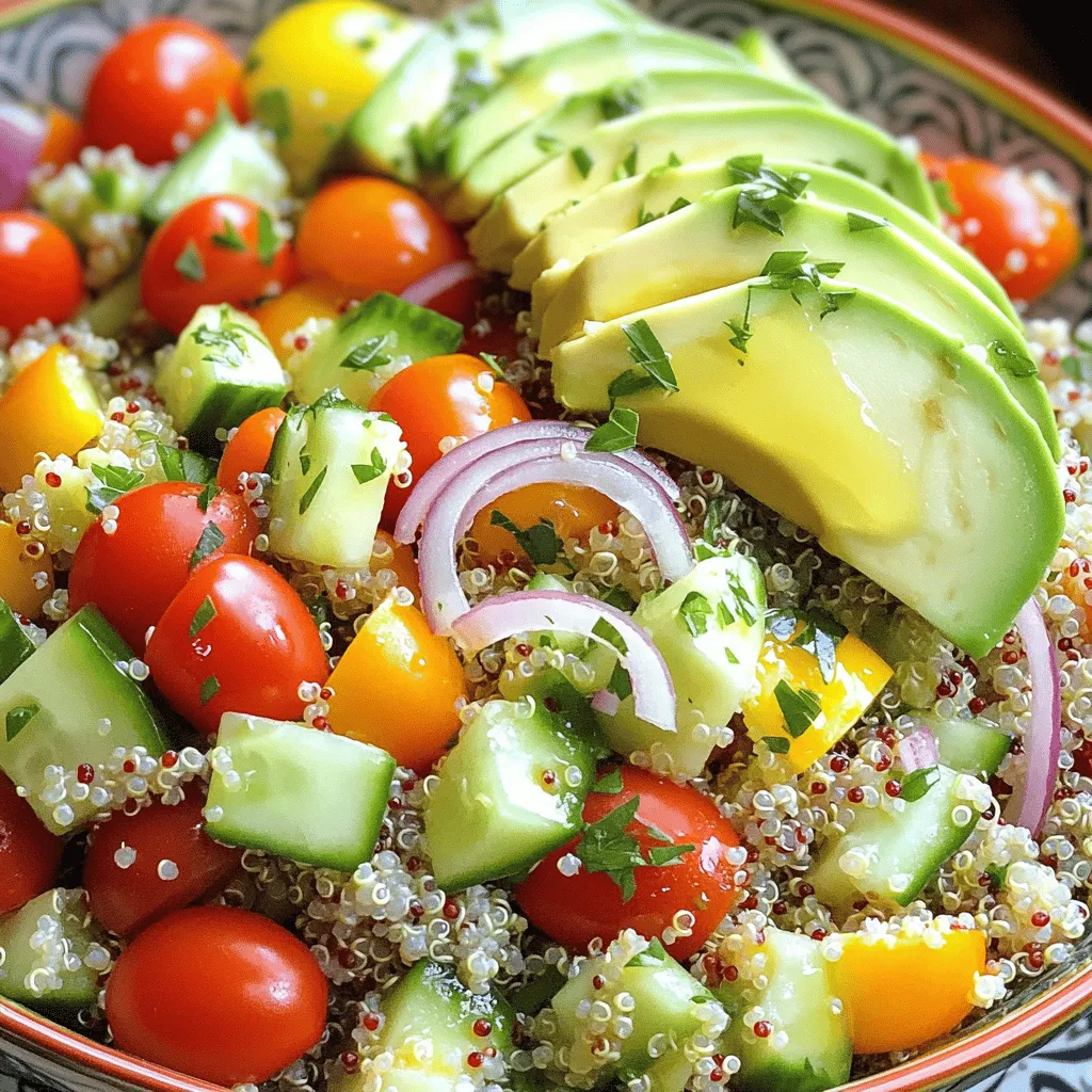 Für den Kräuter-Quinoa und Gemüsesalat brauchen wir einige wichtige Zutaten. Diese Zutaten sind einfach zu finden und sorgen für einen tollen Geschmack. Hier ist die Liste: - 1 Tasse Quinoa, gründlich gespült - 2 Tassen Gemüsebrühe oder Wasser - 1 Tasse Kirschtomaten, halbiert - 1 Gurke, gewürfelt - 1 Paprika (rot, gelb oder grün), gewürfelt - 1 kleine rote Zwiebel, fein gehackt - 1 Tasse frische Petersilie, gehackt - 1/2 Tasse frisches Basilikum, gehackt Diese Zutaten sind die Basis für unseren Salat und geben ihm Frische und Geschmack. Ein gutes Dressing macht den Salat noch besser. Wir fügen auch einige zusätzliche Zutaten hinzu, um den Geschmack zu verstärken. Hier sind sie: - 1/4 Tasse Olivenöl - 2 Esslöffel Zitronensaft - Salz und schwarzer Pfeffer nach Geschmack - 1 Avocado, in Scheiben geschnitten (zum Garnieren) Das Olivenöl und der Zitronensaft bringen Frische und einen schönen Glanz. Die Zutaten in diesem Salat sind nicht nur lecker, sondern auch gesund. Quinoa ist eine großartige Quelle für Protein und Ballaststoffe. Sie hilft dir, dich satt zu fühlen. Die bunten Gemüsesorten bieten viele Vitamine. Tomaten sind reich an Antioxidantien, während Gurken viel Wasser enthalten. Petersilie und Basilikum geben nicht nur Geschmack, sondern auch wichtige Nährstoffe. Avocados sind gesund und liefern gesunde Fette. Insgesamt ist dieser Salat nahrhaft und frisch. Du kannst das gesamte Rezept in der [Full Recipe] finden. Zuerst spülst du die Quinoa gründlich ab. Das hilft, Bitterstoffe zu entfernen. Nimm einen mittelgroßen Topf und gib die gespülte Quinoa hinein. Füge zwei Tassen Gemüsebrühe oder Wasser hinzu. Stelle den Herd auf hohe Hitze und bringe die Mischung zum Kochen. Wenn es kocht, reduziere die Hitze und decke den Topf ab. Lass die Quinoa etwa 15 Minuten köcheln. Die Quinoa ist fertig, wenn sie fluffig aussieht und die Flüssigkeit aufgesogen hat. Nimm den Topf vom Herd und lass sie weitere 5 Minuten zugedeckt ruhen. Während die Quinoa kocht, ist es Zeit, das Gemüse vorzubereiten. Nimm eine große Rührschüssel. Halbiere die Kirschtomaten und gib sie in die Schüssel. Würfle die Gurke und die Paprika und füge sie ebenfalls hinzu. Hacke die rote Zwiebel, die Petersilie und das Basilikum. Mische alles gut durch. Die Farben und Aromen der frischen Zutaten machen den Salat besonders lecker. Jetzt kommt das Dressing. Nimm eine kleine Schüssel und gib das Olivenöl, den Zitronensaft, Salz und Pfeffer hinein. Vermenge alles gut mit einem kleinen Schneebesen oder einer Gabel. Das Dressing bringt frische und Geschmack in den Salat. Wenn die Quinoa etwas abgekühlt ist, lockere sie mit einer Gabel auf. Gib sie dann zur Schüssel mit dem Gemüse. Träufle das Dressing gleichmäßig über die Mischung und vermenge alles sanft. Prüfe den Geschmack und passe ihn mit mehr Salz oder Pfeffer an. Jetzt kannst du den Salat anrichten. Garniere jede Portion mit Avocadoscheiben. Dein Kräuter-Quinoa und Gemüsesalat ist jetzt bereit. Viel Spaß beim Genießen! Um Quinoa perfekt zu kochen, spüle sie gut. Dies entfernt Bitterstoffe. Verwende frisches Wasser oder Gemüsebrühe für mehr Geschmack. Bringe die Flüssigkeit zum Kochen, bevor du die Quinoa hinzufügst. Reduziere die Hitze sofort und decke den Topf ab. Lasse sie etwa 15 Minuten köcheln. Die Quinoa sollte nach dem Kochen fluffig und leicht sein. Lass sie nach dem Kochen noch fünf Minuten ruhen. Um den Salat noch besser zu machen, füge frische Kräuter hinzu. Petersilie und Basilikum bringen Frische und Geschmack. Du kannst auch Minze oder Dill verwenden. Ein Spritzer Limettensaft verstärkt die Aromen. Probiere, geröstete Nüsse oder Samen hinzuzufügen, um einen tollen Crunch zu bekommen. Olivenöl und Zitronensaft sind wichtig, um alles zu verbinden. Experimentiere mit Gewürzen wie Kreuzkümmel oder Paprika für zusätzlichen Pep. Die Präsentation ist wichtig, um den Salat einladend zu machen. Verwende eine große Schüssel für eine schöne Wirkung. Garniere den Salat mit zusätzlichen Kräutern und Avocadoscheiben. Ein kleiner Spritzer Olivenöl obenauf sieht toll aus. Du kannst auch essbare Blüten verwenden, um Farbe hinzuzufügen. Serviere den Salat kühl für den besten Geschmack. Teile ihn in portionierte Schalen für eine ansprechende Präsentation. Für das vollständige Rezept schau dir die [Full Recipe] an. {{image_4}} Kräuter-Quinoa und Gemüsesalat ist von Natur aus vegetarisch. Für vegane Optionen lassen Sie einfach die Avocado weg. Sie können auch andere pflanzliche Fette verwenden, wie Kokosöl oder Hanföl. Ersetzen Sie den Zitronensaft durch Limettensaft für einen anderen Geschmack. So bleibt der Salat frisch und gesund. Um den Salat interessanter zu machen, fügen Sie zusätzliche Zutaten hinzu. Gegrillte Zucchini oder Auberginen bringen Rauchgeschmack. Nüsse, wie Walnüsse oder Mandeln, geben einen tollen Crunch. Feta-Käse sorgt für einen salzigen, cremigen Biss, falls Sie nicht vegan sind. Sie können auch Kichererbsen für mehr Protein hinzufügen. Passen Sie die Zutaten je nach Saison an. Im Frühling verwenden Sie Spargel oder junge Erbsen. Im Sommer sind frische Beeren oder Mais eine tolle Wahl. Im Herbst können geröstete Kürbiswürfel oder Äpfel für Süße sorgen. Im Winter bringen Rote Beete oder Grünkohl Farbe und Nährstoffe. Erstellen Sie so Ihr eigenes, einzigartiges Rezept! Verwenden Sie die [Full Recipe] als Grundlage, um neue Ideen zu entwickeln. Bewahre deinen Kräuter-Quinoa und Gemüsesalat in einem luftdichten Behälter auf. Dieser schützt den Salat vor Luft und Feuchtigkeit. Stelle sicher, dass der Salat vollständig abgekühlt ist, bevor du ihn in den Kühlschrank stellst. So bleibt die Frische länger erhalten. Der Salat bleibt im Kühlschrank etwa 3 bis 5 Tage frisch. Achte darauf, ihn gut verschlossen zu halten. Wenn du den Salat länger aufbewahren möchtest, kannst du die Avocado getrennt hinzufügen, um Bräunung zu vermeiden. Das Erwärmen des Salats ist nicht notwendig, da er kalt am besten schmeckt. Wenn du ihn jedoch warm genießen möchtest, erwärme nur die Quinoa leicht. Mische die Quinoa mit frischem Gemüse und Dressing, um den Geschmack zu verbessern. Du kannst auch etwas Olivenöl hinzufügen, um die Aromen zu intensivieren. Es dauert etwa 20 Minuten, die Quinoa zu kochen. Zuerst bringst du die gespülte Quinoa mit Gemüsebrühe oder Wasser zum Kochen. Dann reduzierst du die Hitze und lässt sie 15 Minuten köcheln. Danach lässt du die Quinoa noch 5 Minuten abgedeckt ruhen. So wird sie fluffig und lecker. Ja, du kannst andere Kräuter verwenden! Wenn du keinen Basilikum magst, probiere Minze oder Koriander. Diese Kräuter bringen frische Aromen in den Salat. Du kannst auch Schnittlauch oder Thymian hinzufügen. Sei kreativ und finde die Kombination, die dir am besten schmeckt. Ja, dieser Salat ist sehr gesund und kalorienarm. Quinoa ist eine großartige Proteinquelle und enthält viele Nährstoffe. Das Gemüse bringt Vitamine und Ballaststoffe mit. Mit nur wenig Olivenöl und Zitronensaft bleibt der Salat leicht. Es ist eine perfekte Wahl für eine gesunde Ernährung. Dieser Kräuter-Quinoa und Gemüsesalat ist einfach und nahrhaft. Wir haben die Hauptzutaten, die Zubereitung und Tipps behandelt. Denk daran, saisonale Variationen zu nutzen, um den Geschmack zu verbessern. Die Lagerung ist wichtig, um den Salat frisch zu halten. Mit diesen einfachen Schritten kannst du schnell einen leckeren und gesunden Salat zubereiten. Experimentiere mit verschiedenen Zutaten und finde deine perfekte Mischung. So wird dein Salat immer lecker und spannend.