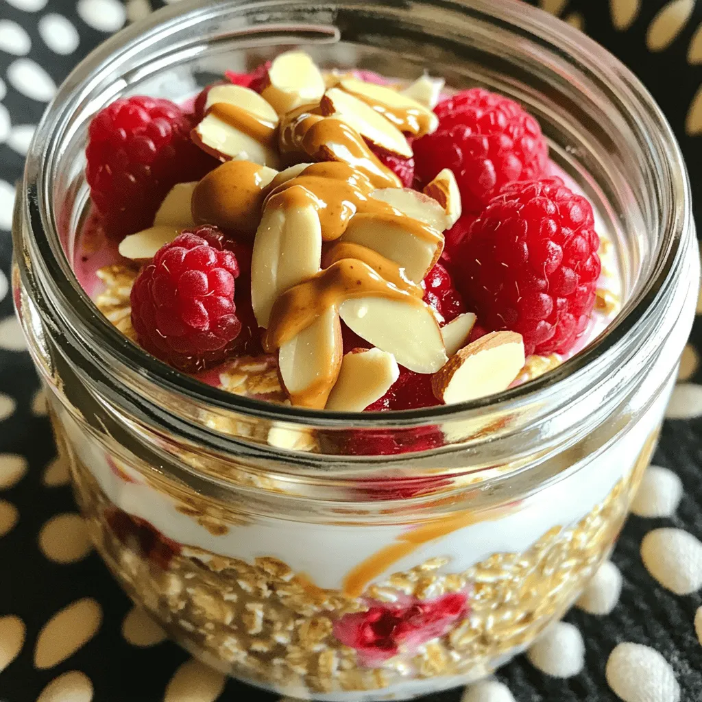 Um deine Raspberry Almond Overnight Oats zuzubereiten, brauchst du: - 1 Tasse Haferflocken (gerollt) - 1 Tasse Mandeldrink (oder jeden anderen pflanzlichen Drink nach Wahl) - 1/2 Tasse frische Himbeeren (plus etwas extra zum Garnieren) - 1/4 Tasse griechischer Joghurt (optional für extra Cremigkeit) - 2 Esslöffel Mandelbutter - 1 Esslöffel Ahornsirup (oder Honig) - 1 Teelöffel Vanilleextrakt - 1 Esslöffel Chiasamen (für zusätzliche Struktur und Nährstoffe) - 2 Esslöffel gehobelte Mandeln (zum Garnieren) - Eine Prise Salz Die genauen Maße sind wichtig, um die beste Textur und den besten Geschmack zu erhalten. Wenn du keine Haferflocken hast, kannst du Quinoa verwenden. Für den Mandeldrink kannst du auch Sojamilch oder Kokosmilch nehmen. Wenn du keinen griechischen Joghurt willst, lass ihn einfach weg. Du kannst die Süße auch mit Datteln anpassen. Frische Himbeeren geben viel Geschmack und Farbe. Wähle reife, saftige Beeren. Achte darauf, die Himbeeren sanft zu waschen, um sie nicht zu zerdrücken. Wenn du die Beeren unter die Mischung heben möchtest, mache das vorsichtig. So bleiben sie ganz und verleihen den Overnight Oats eine schöne Textur. Du kannst auch gefrorene Himbeeren verwenden, wenn es keine frischen gibt. Aber denke daran, sie vorher aufzutauen. Wenn du mehr Fruchtgeschmack magst, püriere einige Himbeeren und mische sie in die Haferflocken. Für das vollständige Rezept, schau dir den Abschnitt "Full Recipe" an. Zuerst nehme ich eine große Rührschüssel. Darin gebe ich 1 Tasse gerollte Haferflocken, 1 Esslöffel Chiasamen und eine Prise Salz. Ich vermische alles gut, damit die Chiasamen gleichmäßig verteilt sind. Diese Mischung bildet die Basis für meine Overnight Oats. In einer separaten Schüssel mixe ich 1 Tasse Mandeldrink mit 1/4 Tasse griechischem Joghurt, falls ich ihn benutze. Dann füge ich 2 Esslöffel Mandelbutter, 1 Esslöffel Ahornsirup und 1 Teelöffel Vanilleextrakt hinzu. Ich rühre alles gut, bis die Masse glatt ist. Diese flüssige Mischung sorgt für Geschmack und Cremigkeit. Jetzt gieße ich die flüssige Mischung über die Haferflocken. Ich rühre alles gründlich um, bis keine trockenen Stellen mehr sichtbar sind. Danach hebe ich 1/2 Tasse frische Himbeeren vorsichtig unter. Ich achte darauf, die Himbeeren nicht zu zerdrücken. Schließlich fülle ich die Mischung in ein Glas oder einen luftdichten Behälter und verschließe ihn gut. Ich stelle ihn über Nacht in den Kühlschrank. Am nächsten Morgen rühre ich die Oats gut um. Falls sie zu dick sind, gebe ich einen Schuss Mandeldrink hinzu. So einfach ist das! Für mehr Details schaue dir das Full Recipe an. Um die perfekte Konsistenz zu erzielen, achte auf die richtige Menge Flüssigkeit. Haferflocken saugen sich mit Flüssigkeit voll. Beginne mit einer Tasse Mandeldrink. Wenn die Mischung am Morgen zu dick ist, füge mehr Mandeldrink hinzu. Rühre gut um, bis du die gewünschte Cremigkeit hast. Die Chiasamen helfen, die Mischung zu verdicken und sorgen für eine tolle Textur. Garnierungen bringen Farbe und Geschmack. Verwende frische Himbeeren für einen fruchtigen Kick. Gehobelte Mandeln fügen Knusprigkeit hinzu. Du kannst auch einen Löffel Mandelbutter obenauf geben. Ein Spritzer Honig oder Ahornsirup kann für extra Süße sorgen. Sei kreativ! Probiere auch andere Nüsse oder Samen für mehr Vielfalt. Vorbereitung ist der Schlüssel zu einem guten Frühstück. Mache die Overnight Oats am Abend vorher. So sind sie am Morgen bereit. Du kannst die Portionen auch in mehreren Gläsern zubereiten. Das spart Zeit und macht das Frühstück einfacher. Achte darauf, die Gläser gut zu verschließen. So bleiben sie frisch und lecker. {{image_4}} Du kannst viele Früchte in deine Overnight Oats packen. Probiere zum Beispiel Bananen, Äpfel oder Beeren. Diese Früchte bringen frische Aromen und süße Noten. Für einen knackigen Biss kannst du auch Walnüsse oder Cashews hinzufügen. Sie passen gut zu den cremigen Haferflocken und der Mandelbutter. Mixe verschiedene Früchte, um spannende Kombinationen zu entdecken. Für eine vegane Version kannst du den griechischen Joghurt einfach weglassen oder durch pflanzlichen Joghurt ersetzen. Achte darauf, dass dein Mandeldrink auch wirklich vegan ist. Wenn du glutenfrei essen möchtest, nutze glutenfreie Haferflocken. So bleibt das Rezept für alle zugänglich und lecker. Gewürze können deine Overnight Oats aufpeppen. Zimt fügt Wärme und Tiefe hinzu. Auch eine Prise Muskatnuss kann eine interessante Note geben. Du kannst auch etwas Kakaopulver oder Matcha für einen besonderen Twist verwenden. Diese Ergänzungen bringen nicht nur Geschmack, sondern auch viele gesundheitliche Vorteile. Experimentiere mit verschiedenen Gewürzen, um deinen perfekten Mix zu finden. Um die Himbeer-Mandel Overnight Oats frisch zu halten, verwende einen luftdichten Behälter. Dadurch bleibt die Mischung saftig und die Aromen bleiben stark. Wenn du die Haferflocken in Gläsern lagerst, kannst du sie auch schön servieren. Achte darauf, dass die Behälter gut verschlossen sind, um ein Austrocknen zu vermeiden. Die Overnight Oats bleiben im Kühlschrank bis zu fünf Tage frisch. Nach der ersten Nacht entfalten sich die Geschmäcker besonders gut. Je länger sie stehen, desto weicher werden die Haferflocken. Wenn du die Oats länger aufbewahrst, überprüfe sie auf Anzeichen von Verderb. Rieche daran und schaue, ob sich die Textur verändert hat. Falls du mehr Portionen vorbereiten möchtest, kannst du die Oats einfrieren. Teile die Mischung in Portionen auf und fülle sie in gefriergeeignete Behälter. So bleiben die Oats bis zu drei Monate haltbar. Um sie wieder aufzutauen, lege sie einfach über Nacht in den Kühlschrank. Du kannst sie dann am Morgen genießen, indem du sie mit frischen Himbeeren und Mandeln garnierst. Du kannst die Overnight Oats bis zu fünf Tage im Kühlschrank aufbewahren. Die Haferflocken werden zwar weicher, aber sie bleiben lecker. Wenn du sie länger aufbewahrst, kann die Textur etwas matschig werden. Ich empfehle, sie in einem luftdichten Behälter zu lagern. Das hält sie frisch und verhindert Gerüche im Kühlschrank. Ja, du kannst die Haferflocken auch ohne Chiasamen machen. Chiasamen geben zusätzliche Struktur und Nährstoffe, sind aber nicht zwingend nötig. Wenn du sie weglässt, achte darauf, die Flüssigkeitsmenge anzupassen. Die Konsistenz kann etwas dünner sein, aber das ist in Ordnung. Du kannst auch andere Samen oder Nüsse hinzufügen, um die Mischung zu bereichern. Die Zutaten in den Himbeer-Mandel Overnight Oats sind sehr gesund. - Haferflocken: Sie sind reich an Ballaststoffen und helfen, den Blutzucker zu regulieren. - Himbeeren: Diese sind voll von Antioxidantien und Vitaminen. Sie stärken das Immunsystem. - Mandeln: Sie enthalten gesunde Fette und Eiweiß, die für die Sättigung wichtig sind. - Chiasamen: Diese kleinen Samen sind eine gute Quelle für Omega-3-Fettsäuren und Ballaststoffe. Zusammen bieten diese Zutaten eine ausgewogene Mischung aus Nährstoffen, die dir Energie für den Tag geben. Wenn du mehr über die Zubereitung erfahren willst, schau dir das Full Recipe an. In diesem Artikel haben wir die wichtigsten Zutaten für Overnight Oats besprochen. Sie kennen jetzt die richtige Maßgenauigkeit und wie Sie frische Himbeeren nutzen. Die Schritt-für-Schritt-Anleitung zeigt Ihnen, wie Sie die Mischung vorbereiten und lagern. Tipps helfen, die perfekte Konsistenz zu erreichen und kreative Variationen zu probieren. Denken Sie an die Lagerungshinweise, um die Frische zu bewahren. Diese einfachen Ansätze machen gesunde Frühstücksoptionen leicht und lecker. Nutzen Sie das Wissen, um Ihre Overnight Oats zu optimieren!