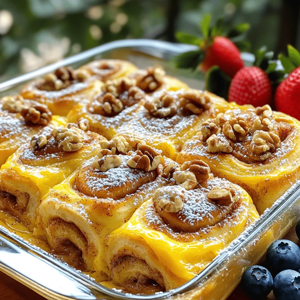 Um einen köstlichen Zimtbrötchen Auflauf zu machen, brauchen Sie: - 2 Dosen küchenfertige Zimtschnecken (inklusive Zuckerguss) - 6 große Eier - 1 Tasse Milch - 1 Teelöffel Vanilleextrakt - 1/2 Teelöffel Zimt - 1/4 Teelöffel Muskatnuss - 1/4 Tasse Ahornsirup (optional für zusätzliche Süße) - 1/2 Tasse gehackte Nüsse (Walnüsse oder Pekannüsse) - 1/4 Tasse Rosinen oder getrocknete Cranberries (optional) - Puderzucker zum Bestäuben (optional) Die Zimtbrötchen sind der Star dieses Gerichts. Sie geben dem Auflauf einen tollen Zimtgeschmack. Die Eier sorgen für die Bindung. Sie machen den Auflauf schön fluffig. Milch bringt Feuchtigkeit und macht alles cremig. Vanilleextrakt fügt eine süße Note hinzu. Zimt und Muskatnuss geben dem Gericht einen warmen, würzigen Geschmack. Nüsse bringen einen knusprigen Biss. Rosinen oder Cranberries fügen eine süße, fruchtige Note hinzu. Ahornsirup ist eine leckere Option, um den Auflauf noch süßer zu machen. Wenn Sie das Rezept anpassen möchten, gibt es viele Möglichkeiten. Sie können mehr Zucker oder Honig hinzufügen, um die Süße zu steigern. Für eine andere Textur können Sie verschiedene Nüsse nutzen, wie Mandeln oder Haselnüsse. Frische Früchte wie Äpfel oder Birnen sind auch eine gute Wahl. Sie bringen Frische und einen tollen Geschmack. Denken Sie daran, alles gut zu mischen, damit jeder Bissen lecker wird. Für das perfekte Ergebnis, schauen Sie sich das [Full Recipe] an. Zuerst heize deinen Ofen auf 190°C vor. Fette eine 23x33 cm große Auflaufform gut ein. So bleibt der Auflauf nicht kleben. Diese Schritte sind einfach und wichtig. Öffne die Dosen mit den Zimtschnecken. Schneide jede Rolle in Viertel. Verteile die Stücke gleichmäßig in der Auflaufform. Achte darauf, dass sie nicht übereinander liegen. Diese Anordnung sorgt für ein gleichmäßiges Backen. Nimm eine große Schüssel. Verquirle die Eier, Milch, Vanilleextrakt, Zimt, Muskatnuss und den Ahornsirup gut. Mische alles gut, bis es gleichmäßig aussieht. Gieße die Mischung über die Zimtschnecken. Stelle sicher, dass jedes Stück gut durchtränkt ist. Backe den Auflauf für 25-30 Minuten im Ofen. Achte darauf, dass die Oberseite goldbraun wird. Teste mit einem Zahnstocher, ob er fertig ist. Nach dem Backen, nimm ihn aus dem Ofen und lasse ihn 5-10 Minuten abkühlen. Gieße den beiliegenden Zuckerguss darüber oder bestäube ihn mit Puderzucker. Jetzt hast du einen köstlichen Zimtbrötchen Auflauf! Folge dem [Full Recipe] für mehr Details und Tipps. Ein häufiger Fehler ist, die Zimtschnecken nicht gleichmäßig zu verteilen. Schneiden Sie sie in gleich große Stücke. So backen sie gleichmäßig. Ein weiterer Fehler ist, die Eiermischung nicht gut zu verquirlen. Das sorgt für eine gleichmäßige Textur. Achten Sie darauf, die Mischung über alle Stücke zu gießen. Für das beste Ergebnis sollte Ihr Ofen gut vorgeheizt sein. Backen Sie den Auflauf bei 190°C. Überprüfen Sie die Backzeit nach 25 Minuten. Der Auflauf sollte goldbraun sein. Ein Zahnstocher sollte sauber herauskommen. Lassen Sie den Auflauf nach dem Backen kurz abkühlen, damit er fest wird. Die Zuckerglasur aus der Packung ist einfach und lecker. Träufeln Sie sie nach dem Backen auf den warmen Auflauf. Für eine andere Note können Sie Puderzucker verwenden. Frische Früchte wie Erdbeeren oder Heidelbeeren sind auch toll. Sie bringen frische Farben und Geschmäcker. Experimentieren Sie mit Nüssen oder Schokoladenstücken für mehr Textur. {{image_4}} Eine einfache Art, die Zimtbrötchen Auflauf zu variieren, ist die Zugabe von frischem Obst. Ich liebe es, Äpfel oder Bananen zu verwenden. Beide Früchte bringen eine süße Note. Schneiden Sie die Äpfel in kleine Stücke und mischen Sie sie unter die Zimtschnecken. Für Bananen einfach in Scheiben schneiden und oben auf den Auflauf legen. Sie können auch Beeren hinzufügen. Heidelbeeren oder Himbeeren geben dem Gericht etwas Frische. Fügen Sie diese einfach vor dem Backen hinzu. Wenn Sie eine glutenfreie oder vegane Version möchten, gibt es tolle Alternativen. Suchen Sie nach glutenfreien Zimtschnecken in Ihrem Geschäft. Diese sind oft in der Kühltheke. Für die vegane Variante ersetzen Sie die Eier durch pflanzliche Alternativen. Apfelmus oder Leinsamen funktionieren gut. Mischen Sie einen Esslöffel Leinsamen mit drei Esslöffeln Wasser und lassen Sie es kurz stehen. Das ergibt eine gute Bindung. Verwenden Sie pflanzliche Milch, wie Mandel- oder Hafermilch, für die gleiche Cremigkeit. Zimt ist großartig, aber auch andere Gewürze können den Geschmack verändern. Muskatnuss bringt eine warme Note. Fügen Sie einfach einen Hauch mehr hinzu. Ingwer oder Kardamom verleihen dem Auflauf einen neuen Twist. Experimentieren Sie mit den Gewürzen, die Sie lieben. Ein wenig Kakao kann auch nicht schaden, wenn Sie einen schokoladigen Geschmack wünschen. Es macht den Auflauf noch interessanter und schmackhafter. Wenn Sie Reste vom Zimtbrötchen Auflauf haben, lagern Sie diese im Kühlschrank. Legen Sie den Auflauf in einen luftdichten Behälter. So bleibt er frisch und lecker. Er hält sich bis zu 3-4 Tage. Wenn Sie ihn wieder aufwärmen, benutzen Sie die Mikrowelle oder den Ofen. So bleibt der Auflauf schön warm und fluffig. Sie können den Zimtbrötchen Auflauf auch einfrieren. Lassen Sie den Auflauf zuerst vollständig abkühlen. Schneiden Sie ihn in Portionen, damit das Auftauen einfacher wird. Wickeln Sie jede Portion in Frischhaltefolie ein und legen Sie sie in einen Gefrierbeutel. Im Gefrierschrank hält er bis zu 3 Monate. Zum Auftauen legen Sie ihn einfach in den Kühlschrank über Nacht. Dann können Sie ihn wie gewohnt aufwärmen. Die Haltbarkeit hängt davon ab, wie gut Sie den Auflauf lagern. Im Kühlschrank bleibt er für 3-4 Tage gut. Im Gefrierfach kann er bis zu 3 Monate halten. Achten Sie immer darauf, den Auflauf gut zu verpacken. So verhindern Sie, dass er austrocknet oder Gerüche aufnimmt. Wenn Sie Reste haben, genießen Sie sie am nächsten Tag. Es ist ein schnelles und leckeres Frühstück! Das Backen dauert etwa 25 bis 30 Minuten. Der Auflauf ist fertig, wenn die Oberseite goldbraun ist. Ein Zahnstocher sollte sauber herauskommen, wenn Sie ihn in die Mitte stecken. So stellen Sie sicher, dass der Auflauf gut durchgebacken ist. Lassen Sie ihn nach dem Backen 5 bis 10 Minuten abkühlen, bevor Sie ihn schneiden. Ja, Sie können frische Zimtschnecken nutzen. Schneiden Sie sie in kleinere Stücke. Diese bringen einen tollen Geschmack und eine weiche Textur. Achten Sie darauf, dass die frischen Zimtschnecken auch Zuckerguss haben. Das macht den Auflauf noch leckerer. Wenn Sie Eier ersetzen möchten, gibt es gute Alternativen. Sie können 1/4 Tasse Apfelmus oder 1/4 Tasse pürierte Banane für jedes Ei nutzen. Diese Optionen sorgen für Feuchtigkeit und helfen, den Auflauf gut zusammenzuhalten. Auch Leinsamen sind eine gute Wahl. Mischen Sie 1 Esslöffel gemahlene Leinsamen mit 2,5 Esslöffeln Wasser und lassen Sie es 5 Minuten quellen. Zusammengefasst haben wir die Zutaten und Schritte für einen leckeren Zimtschneckenauflauf besprochen. Ich habe Ihnen Tipps gegeben, um häufige Fehler zu vermeiden. Zudem erkundeten wir Variationen und Lagerhinweise. Backen kann einfach und kreativ sein. Probieren Sie verschiedene Zutaten und Toppings aus. So bleibt Ihr Zimtschneckenauflauf immer frisch und spannend. Nutzen Sie die Infos, um Ihre Backkünste zu verbessern. Viel Spaß beim Backen!