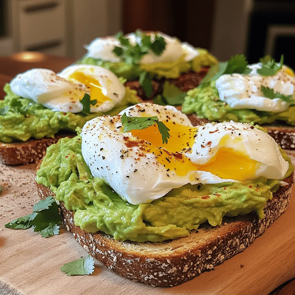 Für einen köstlichen Avocado Toast mit pochiertem Ei brauchst du folgende Zutaten: - 2 Scheiben Vollkornbrot - 1 reife Avocado - 2 große Eier - 1 Esslöffel Zitronensaft - Salz nach Geschmack - Pfeffer nach Geschmack Diese Zutaten bilden die Basis für dein Gericht. Die Vollkornbrot-Scheiben geben dir die nötige Textur. Die Avocado sorgt für einen cremigen Geschmack. Die Eier bringen eine schöne Proteinquelle. Um deinem Avocado Toast das gewisse Etwas zu verleihen, füge diese zusätzlichen Zutaten hinzu: - Rote Paprikaflocken (optional) - Frischer Koriander oder Petersilie zur Garnitur - Olivenöl zum Beträufeln Die roten Paprikaflocken geben einen leichten Kick. Koriander oder Petersilie bringen Frische und Farbe. Olivenöl sorgt für zusätzlichen Geschmack und macht das Gericht noch köstlicher. Du kannst verschiedene Brotsorten verwenden, um deinen Avocado Toast zu variieren: - Sauerteigbrot - Ciabatta - Glutenfreies Brot Jede Brotsorte hat ihren eigenen Charakter. Sauerteigbrot hat einen tollen Geschmack. Ciabatta ist leicht und luftig, während glutenfreies Brot eine gute Option ist, wenn du eine Glutenunverträglichkeit hast. Für die vollständige Zubereitung schaue dir das [Full Recipe] an. Beginne mit dem Toasten der Scheiben Vollkornbrot. Benutze entweder einen Toaster oder eine Pfanne. Das Brot sollte goldbraun und knusprig sein. Dies dauert etwa 3-5 Minuten. Schneide die reife Avocado in der Mitte durch und entferne den Kern. Schöpfe das Fruchtfleisch in eine Schüssel. Gib einen Esslöffel Zitronensaft, Salz und Pfeffer hinzu. Zerdrücke die Avocado mit einer Gabel. Du kannst sie glatt oder stückig machen, je nach Vorliebe. Nimm einen kleinen Topf und bringe Wasser zum sanften Köcheln. Schlage jedes Ei in eine kleine Schüssel. Erzeuge mit einem Löffel einen sanften Strudel im Wasser. Lass die Eier vorsichtig in die Mitte des Strudels gleiten. Pochiere die Eier 3-4 Minuten für ein flüssiges Eigelb. Benutze einen Schaumlöffel, um sie herauszunehmen. Lass sie auf einem Papiertuch abtropfen. Verteile die zerdrückte Avocado großzügig auf den gerösteten Brotscheiben. Lege vorsichtig ein pochiertes Ei auf jedes Stück. Würze die Eier mit Salz, Pfeffer und roten Paprikaflocken, falls gewünscht. Beträufle das Gericht mit Olivenöl. Garniere mit frisch gehacktem Koriander oder Petersilie. Für die vollständige Zubereitung empfehle ich die [Full Recipe]. Um ein perfektes pochiertes Ei zu machen, achte auf die Wassertemperatur. Das Wasser sollte leicht köcheln, nicht sprudelnd kochen. Ein sanfter Strudel hilft, das Ei zu formen. Schlage das Ei in eine Schüssel, bevor du es ins Wasser gibst. So bleibt das Eigelb ganz. Pochiere das Ei für 3-4 Minuten für das beste Ergebnis. Wenn du ein festeres Eigelb magst, lasse es länger im Wasser. Avocado-Toast kann viele Gesichter haben. Probiere verschiedene Brotsorten wie Sauerteig oder Roggenbrot. Du kannst die Avocado mit Feta oder Ziegenkäse mischen. Für mehr Geschmack füge Tomaten oder Radieschen hinzu. Wenn du es schärfer magst, streue etwas Chili oder Jalapeños darüber. Eine Prise geräuchertes Paprikapulver kann auch einen guten Kick geben. Zu deinem Avocado-Toast passen viele gesunde Beilagen. Kirschtomaten bringen Frische und Farbe. Ein gemischter Salat mit Gurken und Karotten ist auch lecker. Frisches Obst wie Beeren oder ein Apfel sorgt für einen süßen Kontrast. Du kannst auch Nüsse oder Samen für einen knusprigen Biss hinzufügen. Diese Beilagen machen das Gericht noch nahrhafter und schmackhafter. Für das komplette Rezept schau dir den [Full Recipe] an. {{image_4}} Um Ihre Avocado frisch zu halten, bewahren Sie sie ungeschnitten bei Raumtemperatur auf. Wenn die Avocado reif ist, schneiden Sie sie in zwei Hälften. Decken Sie die Schnittfläche mit Frischhaltefolie ab. Legen Sie die Avocado dann in den Kühlschrank. So bleibt sie für ein bis zwei Tage frisch. Um die Oxidation zu verlangsamen, können Sie auch etwas Zitronensaft auf die Schnittfläche geben. Lagern Sie das Vollkornbrot in einer Papiertüte oder einem Brotkasten. Vermeiden Sie Plastiktüten, da diese das Brot weich machen können. Wenn Sie das Brot länger aufbewahren möchten, frieren Sie es ein. Schneiden Sie es in Scheiben, bevor Sie es einfrieren. So können Sie immer eine Scheibe zur Hand haben, wenn Sie Lust auf Avocado-Toast haben. Pochierte Eier sollten frisch serviert werden, um den besten Geschmack zu genießen. Wenn Sie Reste haben, lagern Sie sie in einem luftdichten Behälter im Kühlschrank. Diese bleiben etwa ein bis zwei Tage haltbar. Um die Eier wieder aufzuwärmen, tauchen Sie sie kurz in heißes Wasser. So bleibt das Eigelb weich und lecker. Ein Avocado-Toast mit einem pochierten Ei hat viele Nährstoffe. Eine Portion hat etwa 400 Kalorien. Die Makronährstoffe sind wie folgt: - Fett: 25 g - Eiweiß: 12 g - Kohlenhydrate: 35 g Diese Werte können je nach den verwendeten Zutaten leicht variieren. Vollkornbrot fügt Ballaststoffe hinzu und macht das Gericht gesünder. Avocado ist reich an gesunden Fetten. Diese Fette sind gut für das Herz. Sie enthalten auch viele Vitamine. Dazu gehören Vitamin E und K. Eier liefern hochwertiges Eiweiß. Sie enthalten zudem Vitamine wie B12 und D. Zitronensaft hilft, die Avocado frisch zu halten. Er bringt auch einen frischen Geschmack. Olivenöl hat antioxidative Eigenschaften. Es fördert die Gesundheit des Herzens. Für glutenfreie Optionen nutzen Sie glutenfreies Brot. Veganer können die Eier durch Tofu ersetzen. Avocado bleibt eine großartige Zutat. Für eine kalorienärmere Version reduzieren Sie die Menge an Olivenöl. Das Gericht bleibt lecker und gesund, egal welche Anpassungen Sie vornehmen. Weitere Informationen finden Sie im Full Recipe. Avocado-Toast schmeckt am besten frisch. Wenn du Reste hast, kannst du die Avocado und den Toast getrennt aufbewahren. Lagere die Avocado in einem luftdichten Behälter. So bleibt sie bis zu zwei Tage frisch. Der Toast hält sich etwa einen Tag, wenn du ihn in einem Papiertuch wickelst. Vermeide es, die beiden zusammen zu lagern, da die Avocado schnell braun wird. Ja, du kannst die Eier im Voraus pochieren. Pochierte Eier halten sich gut im Kühlschrank für bis zu zwei Tage. Um sie wieder zu erwärmen, lege sie einfach in heißes Wasser für ein paar Minuten. So bleiben sie zart und lecker. Achte darauf, dass sie nicht zu lange im Wasser bleiben, damit das Eigelb nicht fest wird. Es gibt viele tolle Beläge für Avocado-Toast. Hier sind ein paar Ideen: - Feta-Käse - Räucherlachs - Spiegeleier - Kichererbsen - Tomaten und Basilikum - Hummus Jeder dieser Beläge bringt neuen Geschmack und Textur. Experimentiere mit deinen Favoriten! Um zu prüfen, ob eine Avocado reif ist, drücke leicht auf die Haut. Sie sollte sich sanft anfühlen, aber nicht zu weich. Wenn die Haut dunkelgrün oder fast schwarz ist, könnte sie überreif sein. Eine grüne, feste Avocado braucht noch Zeit zum Reifen. Lass sie bei Zimmertemperatur liegen, bis sie weich wird. Um Avocado-Toast vegan zu machen, lasse einfach das Ei weg. Du kannst stattdessen Tofu oder Kichererbsen verwenden. Diese geben eine gute Proteinquelle. Eine weitere leckere Option ist, Nüsse oder Samen darüber zu streuen. Diese fügen Crunch und Nährstoffe hinzu. Mit einer Prise Salz und Pfeffer abschmecken, und du hast ein köstliches veganes Gericht! Avocado-Toast ist einfach und köstlich. Wir haben die Hauptzutaten durchgesehen und jede Zutat besprochen. Ich habe die Schritt-für-Schritt-Anleitung für die perfekte Zubereitung gegeben. Außerdem habt ihr Tipps für pochierte Eier und gesunde Beilagen erhalten. Vergesst nicht die Lagerungshinweise für frische Zutaten. Alle Nährwertinfos zeigen, dass Avocado-Toast gesund ist. Nutzt die FAQs, um eure Fragen zu klären. Macht euch bereit, leckere Varianten zu probieren und euer Frühstück zu verbessern!