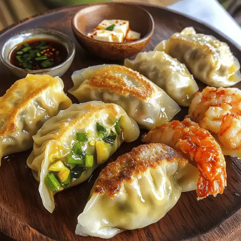 Der Grundteig für Potstickers ist einfach. Er braucht nur drei Zutaten. Diese Zutaten sind: - 2 Tassen Weizenmehl - 3/4 Tasse kochendes Wasser - 1/4 Teelöffel Salz Um den Teig zu machen, mischen Sie das Mehl und das Salz in einer Schüssel. Dann fügen Sie langsam das kochende Wasser hinzu. Rühren Sie, bis der Teig zusammenkommt. Kneten Sie ihn dann auf einer bemehlten Fläche. Lassen Sie den Teig 30 Minuten ruhen. Die Füllungen machen die Potstickers spannend. Hier sind fünf leckere Optionen: 1. Klassisches Schweinefleisch: - 1 Tasse gemahlenes Schweinefleisch - 1/4 Tasse gehackte Frühlingszwiebeln - 1 Esslöffel Sojasauce - 1 Teelöffel Ingwer, gehackt - 1 Teelöffel Knoblauch, gehackt 2. Gemüse-Medley: - 1 Tasse gemischtes, geraspeltes Gemüse (Karotten, Kohl, Pilze) - 2 Esslöffel Sojasauce - 1 Esslöffel Sesamöl - 1 Teelöffel Ingwer, gehackt 3. Garnelen & Schnittlauch: - 1 Tasse fein gehackte Garnelen - 1/4 Tasse gehackter Schnittlauch - 1 Esslöffel Sojasauce - 1 Teelöffel Zitronenschale 4. Tofu & Spinat: - 1 Tasse zerbröckelter fester Tofu - 1/2 Tasse frischer Spinat, gehackt - 1 Esslöffel Sojasauce - 1 Teelöffel Sesamöl 5. Hühnchen & Koriander: - 1 Tasse gemahlenes Hühnchen - 1/4 Tasse gehackter Koriander - 1 Esslöffel Sojasauce - 1 Teelöffel Knoblauch, gehackt Sie können jede Füllung nach Ihrem Geschmack anpassen. Die Dip-Sauce bringt noch mehr Geschmack. Für eine einfache und köstliche Dip-Sauce benötigen Sie: - 1/4 Tasse Sojasauce - 1 Esslöffel Reisessig - 1 Teelöffel Chiliöl (nach Geschmack anpassen) Mischen Sie alle Zutaten in einer kleinen Schüssel. Passen Sie die Schärfe nach Ihrem Geschmack an. So haben Sie eine perfekte Begleitung zu Ihren Potstickers. Um den Teig für die Potstickers zu machen, nimm eine große Schüssel. Mische das Weizenmehl und das Salz gut. Gieße dann langsam das kochende Wasser hinein. Rühre mit einem Löffel, bis sich der Teig formt. Knete den Teig auf einer bemehlten Fläche für etwa 5 Minuten. Er sollte glatt sein. Danach decke die Schüssel mit einem feuchten Tuch ab und lass den Teig 30 Minuten ruhen. Dies gibt dem Teig Zeit, weich und geschmeidig zu werden. Jetzt kommen die Füllungen. Wähle fünf verschiedene Kombinationen aus der Liste. Für jede Füllung nimm eine separate Schüssel. Zum Beispiel, für die klassische Schweinefleischfüllung, mische das gemahlene Schweinefleisch mit Frühlingszwiebeln, Sojasauce, Ingwer und Knoblauch. Für die Gemüse-Medley-Füllung, mische geraspeltes Gemüse mit Sojasauce und Sesamöl. Mach dasselbe für die anderen Füllungen. Achte darauf, alles gut zu vermengen. So erhält jede Füllung den vollen Geschmack. Nach der Ruhezeit teile den Teig in 10 gleich große Portionen. Forme jede Portion zu einer Kugel. Rolle jede Kugel dann zu einem runden Wrapper, etwa 7,5 cm groß. Nimm einen Wrapper und gib etwa 1 Esslöffel von deiner gewählten Füllung in die Mitte. Befeuchte die Ränder leicht mit Wasser. Falte den Wrapper in der Mitte und drücke die Ränder fest zusammen, um ihn zu versiegeln. Du kannst auch Falten machen, um eine schöne Form zu erhalten. Wiederhole diesen Schritt mit den restlichen Wrappers und Füllungen. Das macht Spaß und du wirst sehen, wie schön sie aussehen! Ich schwöre auf zwei Hauptmethoden: braten und dämpfen. Diese Methoden geben den Potstickers eine tolle Textur. - Braten: Erhitze etwas Öl in einer großen Pfanne. Lege die Potstickers hinein, bis sie goldbraun sind. Das macht sie knusprig. - Dämpfen: Füge Wasser hinzu und decke die Pfanne ab. Dämpfe sie, bis sie durchgegart sind. Diese Methode macht sie weich und saftig. Die Füllung ist der Schlüssel zu tollen Potstickers. Hier sind einige Tipps: - Achte auf die Menge: Verwende etwa einen Esslöffel Füllung pro Wrapper. Zu viel Füllung macht das Versiegeln schwer. - Feuchte die Ränder: Ein wenig Wasser hilft, den Wrapper zu versiegeln. So bleibt die Füllung drin. - Falten für die Optik: Wenn du magst, kannst du die Ränder falten. Das sieht schön aus und verstärkt die Versiegelung. Die Präsentation macht viel aus. Hier sind meine Ideen: - Dippen: Serviere die Potstickers mit einer leckeren Dip-Sauce. Sojasauce, Reisessig und Chiliöl sind perfekt. - Anrichten: Platziere die Potstickers auf einem großen Teller. Garniere sie mit frischen Kräutern oder Sesam. - Beilagen: Du kannst auch eine knackige Salatbeilage dazu reichen. Das bringt Frische und Farbe auf den Tisch. Für das vollständige Rezept, schaue dir die Anleitung in der Sektion „Zutaten“ an. {{image_4}} Potstickers sind sehr vielseitig. Hier sind fünf kreative Füllungen, die du ausprobieren kannst: - Klassisches Schweinefleisch: Mische gemahlenes Schweinefleisch mit Frühlingszwiebeln, Sojasauce, Ingwer und Knoblauch. Diese Füllung ist ein echter Klassiker und sehr beliebt. - Gemüse-Medley: Verwende geraspeltes Gemüse wie Karotten, Kohl und Pilze. Füge Sojasauce, Sesamöl und etwas Ingwer hinzu. Diese Mischung ist frisch und leicht. - Garnelen & Schnittlauch: Kombiniere fein gehackte Garnelen mit Schnittlauch und etwas Zitronenschale. Diese Füllung bringt einen tollen Meeresgeschmack. - Tofu & Spinat: Zerbröckel festen Tofu und mische ihn mit frischem Spinat und Sojasauce. Diese Option ist perfekt für Vegetarier. - Hühnchen & Koriander: Mische gemahlenes Hühnchen mit Koriander und Knoblauch. Diese Füllung hat einen tollen Geschmack. Die richtige Dip-Sauce macht Potstickers noch besser. Hier sind einige einfache Ideen: - Klassische Sojasauce: Sojasauce ist der einfachste und beliebteste Dip. - Scharfe Mischung: Kombiniere Sojasauce mit Reisessig und Chiliöl. Diese Mischung bringt einen scharfen Kick. - Sesam-Dip: Mische Sojasauce mit geröstetem Sesamöl und Sesamsamen. Dieser Dip hat einen nussigen Geschmack. - Koriander-Limetten-Dip: Mische Sojasauce mit frischem Koriander und Limettensaft. Diese Sauce ist frisch und aromatisch. - Fruchtiger Dip: Kombiniere Sojasauce mit Mango-Püree und einem Spritzer Limette. Diese Sauce ist süß und würzig. Die Saison bringt frische Zutaten. Hier sind einige Ideen: - Frühling: Nutze frische Erbsen und Spargel in deinen Füllungen. Sie bringen Farbe und Geschmack. - Sommer: Füge Zucchini oder Paprika hinzu. Diese Gemüse sind saftig und lecker. - Herbst: Kürbis und Süßkartoffeln sind perfekt für die Füllungen. Sie geben den Potstickers eine süße Note. - Winter: Wurzelgemüse wie Karotten und Rüben sind ideal. Sie sind herzhaft und sättigend. Mit diesen Variationen wird jedes Potsticker-Erlebnis besonders. Probiere die Full Recipe aus und entdecke deinen Favoriten! Gekochte Potstickers sollten Sie schnell abkühlen lassen. Lagern Sie sie in einem luftdichten Behälter. So bleiben sie frisch. Im Kühlschrank halten sie sich bis zu drei Tage. Wenn Sie sie länger aufbewahren möchten, frieren Sie sie ein. Achten Sie darauf, dass sie nicht zusammenkleben. Roh gefüllte Potstickers können Sie einfach einfrieren. Legen Sie sie auf ein Backblech, ohne dass sie sich berühren. Stellen Sie sicher, dass sie nicht zusammenkleben. Frieren Sie sie für etwa zwei Stunden ein. Danach können Sie die gefrorenen Potstickers in einen Beutel umfüllen. So nehmen sie weniger Platz im Gefrierfach ein. Um gekochte Potstickers wieder aufzuwärmen, nutzen Sie die Pfanne. Erhitzen Sie etwas Öl und legen Sie die Potstickers hinein. Fügen Sie ein wenig Wasser hinzu und decken Sie die Pfanne ab. Dämpfen Sie sie für etwa fünf Minuten. Sie können auch den Ofen verwenden. Backen Sie sie bei 180 Grad für 10 Minuten. So bleiben sie knusprig und lecker. Potstickers sind im Kühlschrank etwa drei Tage haltbar. Lagern Sie sie in einem luftdichten Behälter. Wenn Sie sie länger aufbewahren wollen, frieren Sie sie ein. Im Gefrierfach halten sie bis zu drei Monate. Achten Sie darauf, sie gut zu verpacken, um Gefrierbrand zu vermeiden. Wenn Sie sie auftauen möchten, lassen Sie sie über Nacht im Kühlschrank. So bleiben sie frisch und lecker. Ja, Sie können Potstickers auch backen! Backen bringt eine knusprige Textur. Heizen Sie den Ofen auf 200 Grad Celsius vor. Legen Sie die Potstickers auf ein Backblech und bestreichen Sie sie leicht mit Öl. Backen Sie sie etwa 20 Minuten, bis sie goldbraun sind. Diese Methode ist eine gesunde Alternative zum Braten. Die Potstickers bleiben auch saftig und lecker. Es gibt viele leckere Beilagen zu Potstickers. Hier sind einige Vorschläge: - Edamame: leicht gesalzen und gedämpft. - Reis: Jasminreis oder gebratener Reis sind tolle Begleiter. - Salat: ein frischer Gurkensalat passt immer gut. - Suppe: eine leichte Brühe oder Miso-Suppe ergänzt die Mahlzeit. - Gemüse: gedämpftes Brokkoli oder Karotten sind gesund und bunt. Probieren Sie verschiedene Kombinationen aus, um Ihre perfekte Beilage zu finden. Potstickers sind ein köstliches Gericht, das viel Spaß macht zu machen. Wir haben die Zutaten, die Zubereitung und die besten Tipps behandelt. Sie können sie klassisch oder vegetarisch füllen. Es gibt viele kreative Füllungsvarianten und leckere Dip-Saucen. Bewahren Sie Ihre Potstickers richtig auf, um die Frische zu erhalten. Mit den richtigen Tipps gelingt Ihnen die perfekte Zubereitung. Now, gehen Sie los und probieren Sie es selbst aus. Potstickers sind mehr als nur ein Snack; sie sind ein Erlebnis.