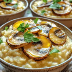 - 1 Tasse Arborio Reis - 4 Tassen Gemüsebrühe - 1 Tasse Pilze (z. B. Cremini oder Champignons), in Scheiben geschnitten Die Hauptzutaten machen das Risotto besonders lecker. Arborio Reis hat einen hohen Stärkegehalt. Er gibt dem Risotto die cremige Textur, die wir lieben. Gemüsebrühe sorgt für den nötigen Geschmack. Wähle eine gute Brühe, um das Gericht zu verbessern. Pilze bringen ein herzhaftes Aroma. Sie verleihen dem Risotto Tiefe und Umami. - 1 kleine Zwiebel, fein gehackt - 3 Knoblauchzehen, gehackt - 1 Esslöffel Olivenöl - 1 Esslöffel Butter - 1/2 Teelöffel getrockneter Thymian - Salz und Pfeffer nach Geschmack Aromastoffe sind wichtig für den Geschmack. Zwiebel und Knoblauch geben Süße und Tiefe. Das Olivenöl und die Butter sorgen für eine schöne Basis. Thymian bringt Frische und Aroma. Salz und Pfeffer sind die letzten Feinheiten, um das Gericht abzurunden. - 1/2 Tasse frisch geriebener Parmesan - Frische Petersilie, gehackt (zur Garnitur) Garnierungen machen das Risotto optisch ansprechend. Parmesan verleiht eine salzige Cremigkeit. Er schmilzt gut und macht das Gericht reichhaltig. Frische Petersilie sorgt für Farbe und einen frischen Geschmack. Streue sie kurz vor dem Servieren darüber. So wird das Risotto noch einladender. Für das vollständige Rezept, schaue dir die [Full Recipe] an. - Zwiebel und Knoblauch hacken: Nimm eine kleine Zwiebel und schneide sie fein. Das gibt dem Risotto viel Geschmack. Hacke auch drei Knoblauchzehen klein. So duftet es wunderbar. - Pilze schneiden: Nimm etwa eine Tasse Pilze, wie Cremini oder Champignons. Schneide sie in dünne Scheiben. Diese Pilze bringen eine schöne Textur und Geschmack ins Gericht. - Aromaten anbraten: Schalte den Instant Pot ein und wähle die 'Braten'-Funktion. Gib einen Esslöffel Olivenöl und einen Esslöffel Butter hinein. Lass die Butter schmelzen. Füge nun die gehackte Zwiebel hinzu und brate sie für etwa drei Minuten. Sie wird weich und süß. - Rice anrösten: Rühre den Arborio Reis ein und röstet ihn zwei Minuten lang. Das bringt den nussigen Geschmack. Rühre ständig, damit der Reis nicht anbrennt. - Brühe hinzufügen: Gieße vier Tassen Gemüsebrühe in den Topf. Rühre gut um, um alles zu vermischen. Achte darauf, dass nichts am Boden klebt. - Natürliche Druckentlastung: Schließe den Deckel und stelle das Ventil auf 'Dicht'. Koche für sechs Minuten bei hohem Druck. Lass den Druck dann für zehn Minuten natürlich entweichen. Öffne den Deckel vorsichtig. Du kannst das Risotto jetzt vollenden, indem du frisch geriebenen Parmesan hinzufügst. Das Rezept ist einfach und macht viel Spaß. Für mehr Details, schau dir das [Full Recipe] an. - Wie viel Brühe verwenden? Für das perfekte Risotto nutze ich 4 Tassen Gemüsebrühe. Diese Menge sorgt für die richtige Cremigkeit. Wenn du mehr Flüssigkeit willst, füge nach dem Kochen etwas Brühe hinzu. - Risotto bei Bedarf anpassen Manchmal wird Risotto zu dick. Wenn das passiert, rühre einfach etwas heiße Brühe oder Wasser ein. Das macht das Risotto wieder schön cremig. - Alternativen zu Parmesan Wenn du keinen Parmesan hast, probiere andere Käsesorten. Feta oder Pecorino können ebenfalls gut schmecken. Auch Hefeflocken geben einen käsigen Geschmack für Veganer. - Zusätzliche Kräuter und Gewürze Frische Kräuter wie Basilikum oder Schnittlauch bringen neue Aromen. Du kannst auch etwas Zitronenschale für eine frische Note hinzufügen. Das hebt den Geschmack deines Risottos. - Überkochen des Risottos Achte beim Kochen darauf, den Druck nicht zu lange zu halten. 6 Minuten sind ideal. Lasse den Druck nach dem Kochen 10 Minuten natürlich entweichen, um Überkochen zu vermeiden. - Anbrennen im Instant Pot vermeiden Um Anbrennen zu verhindern, rühre den Reis nach dem Hinzufügen der Brühe gut um. Achte darauf, dass nichts am Boden kleben bleibt. Das sorgt für ein gleichmäßiges Kochen und ein leckeres Ergebnis. {{image_4}} Für das Risotto kannst du verschiedene Pilze verwenden. Cremini, Champignons oder Shiitake sind großartige Optionen. Diese Pilze bringen unterschiedliche Aromen ins Gericht. Du kannst auch eine Mischung aus verschiedenen Pilzen verwenden, um mehr Geschmack zu erhalten. Kombiniere z.B. die Erdtöne von Shiitake mit der milden Süße von Champignons. Dies sorgt für ein komplexes Geschmacksprofil. Wenn du eine vegane Version machen möchtest, verwende einfach pflanzenbasierte Brühe. Diese Brühe hat oft einen tiefen, reichen Geschmack. Statt Parmesan kannst du einen veganen Käseersatz nutzen. Viele Marken bieten köstliche Optionen an, die das Risotto cremig machen. So bleibt der Genuss vollständig pflanzenbasiert und lecker. Du kannst auch Gemüse in dein Risotto einarbeiten. Zucchini, Erbsen oder Spinat passen gut dazu. Diese Zutaten bringen Farbe und Nährstoffe. Zudem kannst du Proteinquellen wie Kichererbsen oder Tofu hinzufügen. Diese machen dein Risotto sättigender. Denk daran, die zusätzlichen Zutaten rechtzeitig hinzuzufügen, damit sie nicht zu weich werden. Wie lange hält sich das Risotto? Das Risotto bleibt im Kühlschrank etwa 3 bis 5 Tage frisch. Achte darauf, es in einem luftdichten Behälter aufzubewahren. So bleibt der Geschmack und die Konsistenz optimal. Richtige Behälter wählen Nutze einen Glas- oder Kunststoffbehälter, der gut schließt. Dadurch bleibt das Risotto länger frisch und behält seinen cremigen Charakter. Anweisungen zum Einfrieren Um das Risotto einzufrieren, lasse es zuerst vollständig abkühlen. Fülle es dann in einen Gefrierbeutel oder einen luftdichten Behälter. Achte darauf, so viel Luft wie möglich zu entfernen. So bleibt es bis zu 3 Monate haltbar. Aufwärmen im Instant Pot Um das Risotto aufzuwärmen, gib es in den Instant Pot. Füge etwas Brühe oder Wasser hinzu, um es cremig zu halten. Stelle den Deckel auf und koche es 2 bis 3 Minuten unter Druck. Lass den Druck dann schnell ab. So wird das Risotto gleichmäßig warm und lecker. Das Kochen von Risotto im Instant Pot dauert insgesamt etwa 30 Minuten. Die Vorbereitungszeit beträgt 10 Minuten, und die Kochzeit beträgt 6 Minuten unter Druck. Dieses Rezept ergibt 4 Portionen. So hast du schnell ein leckeres Gericht auf dem Tisch. Ja, du kannst das Risotto im Voraus zubereiten. Koche das Risotto und lass es abkühlen. Fülle es dann in einen luftdichten Behälter. Du kannst es bis zu drei Tage im Kühlschrank aufbewahren. Wenn du bereit bist, es zu essen, erhitze es im Instant Pot oder auf dem Herd. Füge etwas Brühe hinzu, um die cremige Konsistenz zu erhalten. Wenn du keinen Arborio Reis hast, kannst du auch andere Reissorten verwenden. Gute Alternativen sind Carnaroli oder Vialone Nano. Diese Sorten haben ähnliche Eigenschaften und geben ein cremiges Risotto. Wenn du glutenfreie Optionen suchst, probiere Quinoa oder Risotto-Reis aus. Risotto ist einfach und lecker, wenn du die richtigen Zutaten verwendest. Arborio Reis und frische Brühe sind die Basis. Aromatische Zutaten wie Zwiebel und Knoblauch bringen Geschmack. Mit vielen Varianten kannst du dein Gericht anpassen. Denk an die Lagerung, damit alles frisch bleibt. Risotto im Instant Pot ist schnell und einfach. Vermeide häufige Fehler und teste verschiedene Füllungen. Du wirst immer wieder davon begeistert sein. Viel Spaß beim Kochen!