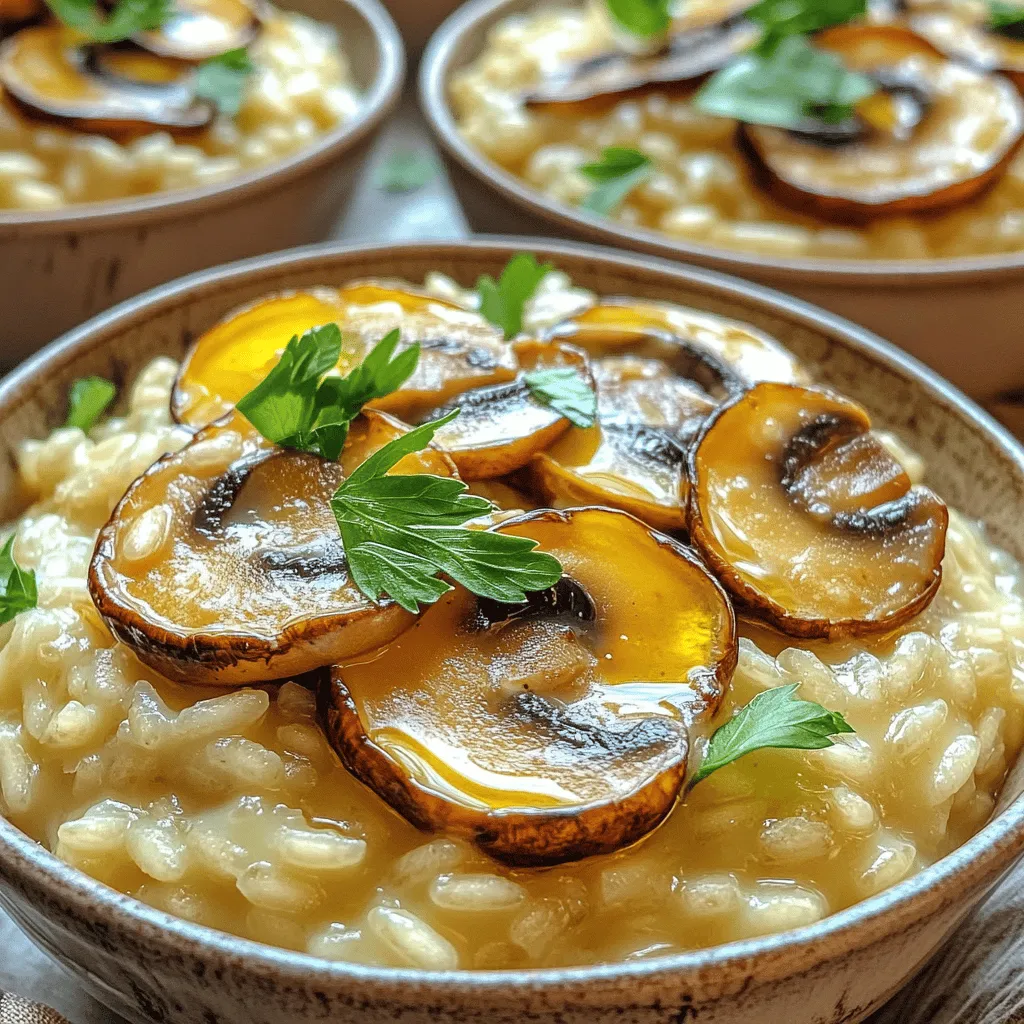 - 1 Tasse Arborio Reis - 4 Tassen Gemüsebrühe - 1 Tasse Pilze (z. B. Cremini oder Champignons), in Scheiben geschnitten Die Hauptzutaten machen das Risotto besonders lecker. Arborio Reis hat einen hohen Stärkegehalt. Er gibt dem Risotto die cremige Textur, die wir lieben. Gemüsebrühe sorgt für den nötigen Geschmack. Wähle eine gute Brühe, um das Gericht zu verbessern. Pilze bringen ein herzhaftes Aroma. Sie verleihen dem Risotto Tiefe und Umami. - 1 kleine Zwiebel, fein gehackt - 3 Knoblauchzehen, gehackt - 1 Esslöffel Olivenöl - 1 Esslöffel Butter - 1/2 Teelöffel getrockneter Thymian - Salz und Pfeffer nach Geschmack Aromastoffe sind wichtig für den Geschmack. Zwiebel und Knoblauch geben Süße und Tiefe. Das Olivenöl und die Butter sorgen für eine schöne Basis. Thymian bringt Frische und Aroma. Salz und Pfeffer sind die letzten Feinheiten, um das Gericht abzurunden. - 1/2 Tasse frisch geriebener Parmesan - Frische Petersilie, gehackt (zur Garnitur) Garnierungen machen das Risotto optisch ansprechend. Parmesan verleiht eine salzige Cremigkeit. Er schmilzt gut und macht das Gericht reichhaltig. Frische Petersilie sorgt für Farbe und einen frischen Geschmack. Streue sie kurz vor dem Servieren darüber. So wird das Risotto noch einladender. Für das vollständige Rezept, schaue dir die [Full Recipe] an. - Zwiebel und Knoblauch hacken: Nimm eine kleine Zwiebel und schneide sie fein. Das gibt dem Risotto viel Geschmack. Hacke auch drei Knoblauchzehen klein. So duftet es wunderbar. - Pilze schneiden: Nimm etwa eine Tasse Pilze, wie Cremini oder Champignons. Schneide sie in dünne Scheiben. Diese Pilze bringen eine schöne Textur und Geschmack ins Gericht. - Aromaten anbraten: Schalte den Instant Pot ein und wähle die 'Braten'-Funktion. Gib einen Esslöffel Olivenöl und einen Esslöffel Butter hinein. Lass die Butter schmelzen. Füge nun die gehackte Zwiebel hinzu und brate sie für etwa drei Minuten. Sie wird weich und süß. - Rice anrösten: Rühre den Arborio Reis ein und röstet ihn zwei Minuten lang. Das bringt den nussigen Geschmack. Rühre ständig, damit der Reis nicht anbrennt. - Brühe hinzufügen: Gieße vier Tassen Gemüsebrühe in den Topf. Rühre gut um, um alles zu vermischen. Achte darauf, dass nichts am Boden klebt. - Natürliche Druckentlastung: Schließe den Deckel und stelle das Ventil auf 'Dicht'. Koche für sechs Minuten bei hohem Druck. Lass den Druck dann für zehn Minuten natürlich entweichen. Öffne den Deckel vorsichtig. Du kannst das Risotto jetzt vollenden, indem du frisch geriebenen Parmesan hinzufügst. Das Rezept ist einfach und macht viel Spaß. Für mehr Details, schau dir das [Full Recipe] an. - Wie viel Brühe verwenden? Für das perfekte Risotto nutze ich 4 Tassen Gemüsebrühe. Diese Menge sorgt für die richtige Cremigkeit. Wenn du mehr Flüssigkeit willst, füge nach dem Kochen etwas Brühe hinzu. - Risotto bei Bedarf anpassen Manchmal wird Risotto zu dick. Wenn das passiert, rühre einfach etwas heiße Brühe oder Wasser ein. Das macht das Risotto wieder schön cremig. - Alternativen zu Parmesan Wenn du keinen Parmesan hast, probiere andere Käsesorten. Feta oder Pecorino können ebenfalls gut schmecken. Auch Hefeflocken geben einen käsigen Geschmack für Veganer. - Zusätzliche Kräuter und Gewürze Frische Kräuter wie Basilikum oder Schnittlauch bringen neue Aromen. Du kannst auch etwas Zitronenschale für eine frische Note hinzufügen. Das hebt den Geschmack deines Risottos. - Überkochen des Risottos Achte beim Kochen darauf, den Druck nicht zu lange zu halten. 6 Minuten sind ideal. Lasse den Druck nach dem Kochen 10 Minuten natürlich entweichen, um Überkochen zu vermeiden. - Anbrennen im Instant Pot vermeiden Um Anbrennen zu verhindern, rühre den Reis nach dem Hinzufügen der Brühe gut um. Achte darauf, dass nichts am Boden kleben bleibt. Das sorgt für ein gleichmäßiges Kochen und ein leckeres Ergebnis. {{image_4}} Für das Risotto kannst du verschiedene Pilze verwenden. Cremini, Champignons oder Shiitake sind großartige Optionen. Diese Pilze bringen unterschiedliche Aromen ins Gericht. Du kannst auch eine Mischung aus verschiedenen Pilzen verwenden, um mehr Geschmack zu erhalten. Kombiniere z.B. die Erdtöne von Shiitake mit der milden Süße von Champignons. Dies sorgt für ein komplexes Geschmacksprofil. Wenn du eine vegane Version machen möchtest, verwende einfach pflanzenbasierte Brühe. Diese Brühe hat oft einen tiefen, reichen Geschmack. Statt Parmesan kannst du einen veganen Käseersatz nutzen. Viele Marken bieten köstliche Optionen an, die das Risotto cremig machen. So bleibt der Genuss vollständig pflanzenbasiert und lecker. Du kannst auch Gemüse in dein Risotto einarbeiten. Zucchini, Erbsen oder Spinat passen gut dazu. Diese Zutaten bringen Farbe und Nährstoffe. Zudem kannst du Proteinquellen wie Kichererbsen oder Tofu hinzufügen. Diese machen dein Risotto sättigender. Denk daran, die zusätzlichen Zutaten rechtzeitig hinzuzufügen, damit sie nicht zu weich werden. Wie lange hält sich das Risotto? Das Risotto bleibt im Kühlschrank etwa 3 bis 5 Tage frisch. Achte darauf, es in einem luftdichten Behälter aufzubewahren. So bleibt der Geschmack und die Konsistenz optimal. Richtige Behälter wählen Nutze einen Glas- oder Kunststoffbehälter, der gut schließt. Dadurch bleibt das Risotto länger frisch und behält seinen cremigen Charakter. Anweisungen zum Einfrieren Um das Risotto einzufrieren, lasse es zuerst vollständig abkühlen. Fülle es dann in einen Gefrierbeutel oder einen luftdichten Behälter. Achte darauf, so viel Luft wie möglich zu entfernen. So bleibt es bis zu 3 Monate haltbar. Aufwärmen im Instant Pot Um das Risotto aufzuwärmen, gib es in den Instant Pot. Füge etwas Brühe oder Wasser hinzu, um es cremig zu halten. Stelle den Deckel auf und koche es 2 bis 3 Minuten unter Druck. Lass den Druck dann schnell ab. So wird das Risotto gleichmäßig warm und lecker. Das Kochen von Risotto im Instant Pot dauert insgesamt etwa 30 Minuten. Die Vorbereitungszeit beträgt 10 Minuten, und die Kochzeit beträgt 6 Minuten unter Druck. Dieses Rezept ergibt 4 Portionen. So hast du schnell ein leckeres Gericht auf dem Tisch. Ja, du kannst das Risotto im Voraus zubereiten. Koche das Risotto und lass es abkühlen. Fülle es dann in einen luftdichten Behälter. Du kannst es bis zu drei Tage im Kühlschrank aufbewahren. Wenn du bereit bist, es zu essen, erhitze es im Instant Pot oder auf dem Herd. Füge etwas Brühe hinzu, um die cremige Konsistenz zu erhalten. Wenn du keinen Arborio Reis hast, kannst du auch andere Reissorten verwenden. Gute Alternativen sind Carnaroli oder Vialone Nano. Diese Sorten haben ähnliche Eigenschaften und geben ein cremiges Risotto. Wenn du glutenfreie Optionen suchst, probiere Quinoa oder Risotto-Reis aus. Risotto ist einfach und lecker, wenn du die richtigen Zutaten verwendest. Arborio Reis und frische Brühe sind die Basis. Aromatische Zutaten wie Zwiebel und Knoblauch bringen Geschmack. Mit vielen Varianten kannst du dein Gericht anpassen. Denk an die Lagerung, damit alles frisch bleibt. Risotto im Instant Pot ist schnell und einfach. Vermeide häufige Fehler und teste verschiedene Füllungen. Du wirst immer wieder davon begeistert sein. Viel Spaß beim Kochen!
