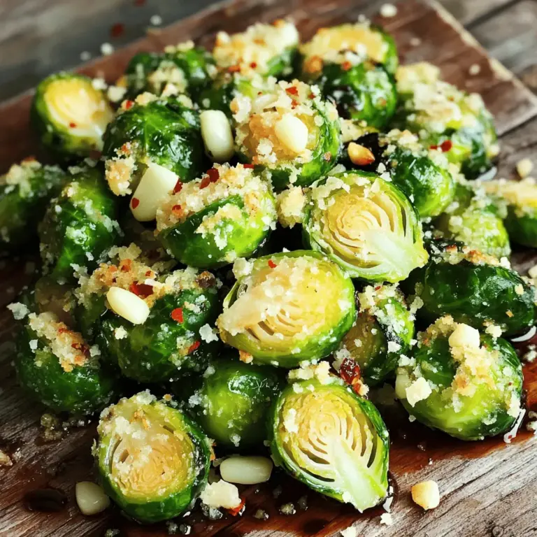 - 450 g Rosenkohl - 3 Esslöffel Olivenöl - 4 Knoblauchzehen - 120 g geriebener Parmesan - Weitere Gewürze Die Zutaten für knusprige Knoblauch Parmesan Rosenkohl sind einfach und frisch. Wähle frischen Rosenkohl, wenn möglich. Frischer Rosenkohl hat einen knackigen Biss. Er ist auch voller Nährstoffe. Gefrorener Rosenkohl kann weich werden und ist weniger aromatisch. Für den Parmesan ist die Qualität wichtig. Verwende am besten echten Parmigiano-Reggiano. Dieser Käse hat einen vollen, reichen Geschmack. Er schmilzt gut und macht den Rosenkohl lecker. - Frischer vs. gefrorener Rosenkohl: Frischer Rosenkohl ist knackiger und geschmackvoller. Gefrorener kann weich werden. - Qualität des Parmesans: Wähle echten Parmigiano-Reggiano. Der Geschmack ist viel besser. - Ersatz für Parmesan: Du kannst Pecorino Romano verwenden. Dieser Käse hat einen ähnlichen Geschmack. - Vegane Variationen: Verwende Hefeflocken oder einen veganen Parmesan-Ersatz. So bleibt das Gericht vegan und geschmackvoll. Für das vollständige Rezept schaue in den Abschnitt „Full Recipe“. Heize deinen Ofen auf 220 °C vor. Ein heißer Ofen macht den Rosenkohl knusprig. Lege ein großes Backblech mit Backpapier aus. Das macht die Reinigung leicht. Putze die Rosenkohl und halbiere sie. Achte darauf, dass sie gleichmäßig sind. In einer großen Schüssel mischt du die halbierten Rosenkohl mit: - 3 Esslöffel Olivenöl - 4 gehackten Knoblauchzehen - 1 Teelöffel Knoblauchpulver - 1 Teelöffel Zwiebelpulver - ½ Teelöffel rote Pfefferflocken (optional) - Salz und Pfeffer nach Geschmack Mische alles gut. So nimmt der Rosenkohl den Geschmack auf. Verteile die Rosenkohlhälften auf dem Backblech. Lege sie mit der Schnittseite nach unten. Das hilft, dass sie knusprig werden. Röste die Röschen für 20 Minuten. Dann nimm das Blech heraus. Bestreue die Röschen gleichmäßig mit 120 g geriebenem Parmesan. Gib das Blech zurück in den Ofen. Röste die Röschen für weitere 10-15 Minuten. Kontrolliere die Knusprigkeit. Sie sollten goldbraun und knusprig sein. Nimm das Blech heraus und lasse die Röschen leicht abkühlen. Optional kannst du sie mit 1 Esslöffel Balsamico-Glasur beträufeln. So wird der Geschmack noch besser. Du kannst die knusprigen Rosenkohl warm servieren. Sie sind eine tolle Beilage oder ein leckerer Snack. Für das vollständige Rezept schaue im Abschnitt "Full Recipe". Um knusprige Knoblauch Parmesan Rosenkohl zu machen, ist das Rösten im Ofen wichtig. Heize den Ofen gut vor. Verteile den Rosenkohl gleichmäßig auf dem Backblech. So wird er schön knusprig. Zudem zeigt die Schnittseite nach unten, um die Röstung zu verbessern. Die Verwendung von Backpapier erleichtert die Reinigung. Du kannst den Rosenkohl leicht vom Blech nehmen. Das Papier hilft auch, dass er nicht anhaftet. Wenn du mehr Gäste hast, passe die Portionsgröße an. Du kannst die Rezeptmenge einfach verdoppeln. So hast du genug für alle. Denke daran, das Backblech nicht zu überladen. Die Röschen brauchen Platz für die Hitze. Um mehr Geschmack zu bekommen, probiere andere Gewürzkombinationen. Füge zum Beispiel Paprika oder Kreuzkümmel hinzu. Das bringt Abwechslung. Die Verwendung von frischen Kräutern macht die Röschen lebendig. Rosmarin oder Thymian passen gut. Mische sie einfach unter die Röschen vor dem Rösten. So wird dein Gericht noch leckerer. {{image_4}} Möchtest du deinen Rosenkohl aufpeppen? Füge Nüsse oder Samen hinzu. Mandeln oder Pinienkerne bieten einen tollen Crunch. Du kannst auch andere Käsesorten verwenden. Feta oder Gouda verleihen einen neuen Geschmack. Suchst du nach glutenfreien Optionen? Verwende einfach glutenfreies Brot oder Brösel. Für eine Low-Carb-Version kannst du die Käsesorten erhöhen und die Menge an Olivenöl reduzieren. Diese Anpassungen halten die Kalorien niedrig. Im Herbst kannst du Kürbis oder Süßkartoffeln hinzufügen. Diese Gemüse harmonieren gut mit dem Geschmack des Rosenkohls. Nutze auch saisonales Gemüse wie Karotten oder Rüben. So bleibt dein Gericht frisch und spannend. In diesem Rezept kannst du viele Variationen ausprobieren. Du findest sicher eine, die dir gefällt! Wenn du mehr erfahren möchtest, schau dir das [Full Recipe] an. Um die knusprigen Reste richtig zu lagern, lege sie in einen luftdichten Behälter. Achte darauf, dass sie gut abgekühlt sind, bevor du sie hineinlegst. - Kühlschranklagerung: Die Reste sind im Kühlschrank bis zu 3 Tage haltbar. Stelle sicher, dass der Behälter fest verschlossen ist, um Feuchtigkeit zu vermeiden. - Einfrieren von Reste: Du kannst die Reste auch einfrieren. Lege sie in einen gefriergeeigneten Behälter. So bleiben sie bis zu 2 Monate frisch. Wenn du die Reste aufwärmen willst, gibt es ein paar wichtige Tipps. - Die besten Methoden zum Aufwärmen: Heize den Ofen auf 180 °C (350 °F) vor. Lege die Röschen auf ein Backblech und backe sie für etwa 10 Minuten. - Vermeidung von Verlust der Knusprigkeit: Um die Knusprigkeit zu erhalten, vermeide die Mikrowelle. Die Röschen werden dadurch weich und verlieren ihren Crunch. Wie lange sind die knusprigen Rosenkohl haltbar? Die Reste sind im Kühlschrank 3 Tage haltbar. Wenn du sie eingefroren hast, sind sie bis zu 2 Monate gut. Achte darauf, sie vor dem Verzehr gut aufzuwärmen, um den besten Geschmack zu erzielen. Um knusprige Rosenkohl zu machen, folge diesen Schritten: - Heize den Ofen auf 220 °C vor. Dies sorgt für eine gute Hitze. - Benutze ein Backblech mit Backpapier. Das hilft beim einfachen Entfernen. - Halbiere den Rosenkohl und mische ihn mit Olivenöl und Gewürzen. - Lege die Röschen mit der Schnittfläche nach unten auf das Blech. - Röste sie zunächst 20 Minuten. Das macht sie weich. - Bestreue sie dann mit Parmesan und röste weitere 10-15 Minuten. - Lass sie abkühlen, bevor du sie servierst. Diese Schritte sind wichtig. So bleibt der Rosenkohl knusprig und lecker. Ja, du kannst das Rezept im Voraus zubereiten. Hier sind einige Tipps: - Bereite die Röschen vorher vor, aber röste sie nicht. - Lagere sie in einem luftdichten Behälter im Kühlschrank. - Röste sie kurz vor dem Servieren. So sind sie frisch und knusprig. Vorbereitung hilft dir, Zeit zu sparen. So kannst du deine Gäste beeindrucken. Knusprige Rosenkohl passen gut zu vielen Gerichten. Hier sind einige Ideen: - Serviere sie als Beilage zu Fleisch oder Fisch. - Sie sind auch lecker in einem Salat. - Du kannst sie als Snack mit Dips reichen. - Probiere sie in einem Sandwich für extra Geschmack. Die Vielseitigkeit macht sie zu einer tollen Wahl. Du kannst kreativ sein! Das Grundrezept ist nicht vegan, da Parmesan verwendet wird. Aber du kannst es anpassen: - Ersetze den Parmesan durch einen veganen Käse. - Benutze Nährhefe für einen ähnlichen Geschmack. - Achte darauf, dass alle anderen Zutaten vegan sind. So kannst du das Rezept genießen, auch wenn du vegan isst. Du findest das vollständige Rezept im Full Recipe Abschnitt. Dort siehst du alle Zutaten und Schritte klar aufgelistet. Zum Schluss bietet unser Rezept für knusprigen Rosenkohl viele Vorteile. Wir haben die Zutaten, wie frischen Rosenkohl und hochwertigen Parmesan, gut ausgewählt. Mit klaren Schritten zum Rösten sorgst du für die perfekte Knusprigkeit. Auch kleine Tipps zur Lagerung und Variationen helfen dir weiter. Nutze die Ideen für gesunde Alternativen und saisonale Zutaten. Dieses Gericht ist einfach und macht Eindruck. Probiere die Variationen aus und genieße die leckeren Ergebnisse!
